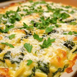 - 1 Tasse Orzo-Nudeln - 2 Tassen frischer Spinat, grob gehackt - 1 Tasse Ricotta-Käse Die Hauptzutaten sind einfach und lecker. Orzo-Nudeln sind kleine, reisförmige Teigwaren. Sie nehmen Aromen gut auf. Frischer Spinat bringt Farbe und Nährstoffe. Ricotta-Käse gibt die Cremigkeit. Kombiniere diese Zutaten für das beste Ergebnis. - 1 Tasse Mozzarella-Käse, gerieben - 1/2 Tasse Parmesan-Käse, gerieben Die Käseauswahl macht das Gericht besonders. Mozzarella schmilzt schön und gibt eine tolle Textur. Parmesan hat einen starken Geschmack und rundet alles ab. Verwende diese Käsesorten für den perfekten Biss. - 1 Knoblauchzehe, fein gehackt - 2 Tassen Gemüsebrühe - 1/2 Teelöffel Zwiebelpulver - 1/2 Teelöffel getrocknete italienische Kräuter (Basilikum, Oregano) Die Gewürze und Brühe sind wichtig für den Geschmack. Knoblauch bringt ein tolles Aroma. Gemüsebrühe gibt Tiefe und macht das Gericht herzhaft. Zwiebelpulver und italienische Kräuter sorgen für die richtige Würze. Diese Zutaten helfen, das Gericht besonders schmackhaft zu machen. Du findest die vollständige Anleitung in dem [Full Recipe]. - Temperatur einstellen: Heize deinen Ofen auf 190°C vor. Das hilft, den Auflauf gleichmäßig zu garen. - Auflaufform vorbereiten: Nimm eine gefettete Auflaufform. Dies verhindert, dass der Auflauf kleben bleibt. - Olivenöl erhitzen: Erhitze in einem mittleren Topf einen Esslöffel Olivenöl bei mittlerer Hitze. Füge dann eine fein gehackte Knoblauchzehe hinzu. Brate sie für etwa eine Minute. - Gemüsebrühe hinzufügen: Gib die Orzo-Nudeln in den Topf. Rühre sie mit dem Knoblauch um. Füge danach zwei Tassen Gemüsebrühe hinzu und bringe alles zum Kochen. Lass die Nudeln etwa zehn Minuten köcheln, bis sie al dente sind. - Spinat und Käsesorten einrühren: Nimm den Topf vom Herd. Füge zwei Tassen grob gehackten Spinat, eine Tasse Ricotta-Käse und die Hälfte des geriebenen Mozzarella-Käses hinzu. Rühre alles gut um. - Abgeschmecken und übertragen: Schmecke die Mischung mit Salz, Pfeffer, Zwiebelpulver und italienischen Kräutern ab. Übertrage die fertige Mischung in die Auflaufform. Bestreue die Oberfläche mit dem restlichen Mozzarella-Käse und einer halben Tasse Parmesan-Käse. Für das gesamte Rezept kannst du die [Full Recipe] einsehen. - Al dente Orzo: Kochen Sie die Orzo-Nudeln nur bis sie al dente sind. So bleiben sie bissfest. Achten Sie darauf, die Nudeln nicht zu lange zu kochen. - Käsevariationen: Experimentieren Sie mit verschiedenen Käsesorten. Feta kann dem Gericht eine salzige Note verleihen. Gouda sorgt für eine cremige Konsistenz. - Beilagenvorschläge: Servieren Sie den Auflauf mit einem frischen Salat. Ein einfacher grüner Salat passt gut dazu. Sie können auch knuspriges Brot anbieten. - Garnierungen und Präsentation: Frische Petersilie macht das Gericht lebendig. Ein Spritzer Zitronensaft bringt frische Aromen. - Überkochen des Orzo: Vermeiden Sie es, die Nudeln zu lange zu kochen. Überkochen führt zu einem matschigen Ergebnis. - Zu viel oder zu wenig Käse verwenden: Messen Sie den Käse genau ab. Zu viel Käse macht das Gericht schwer. Zu wenig Käse lässt es fade schmecken. Für mehr Details folgen Sie dem Full Recipe. {{image_4}} Um deinen cremigen Spinach Orzo Bake zu verbessern, kannst du Fleisch hinzufügen. Hähnchen oder Schinken harmonieren perfekt mit der cremigen Mischung. Sie bringen zusätzlichen Geschmack und Proteine. Wenn du vegetarisch bleiben möchtest, probiere Zucchini oder Paprika aus. Diese Gemüse sind frisch und bringen Farbe ins Spiel. Du kannst sie leicht anbraten, bevor du sie zur Orzo-Mischung gibst. Die Käsesorten in diesem Gericht sind wichtig. Du kannst Feta oder Gouda verwenden, um eine neue Note zu erreichen. Feta sorgt für einen salzigen Geschmack, während Gouda einen milden, cremigen Charakter hinzufügt. Wenn du eine vegane Option suchst, gibt es tolle Ersatzstoffe wie veganen Mozzarella. Diese schmelzen gut und bieten eine ähnliche Konsistenz. Wenn du es schärfer magst, füge Chiliflocken hinzu. Ein Hauch von Schärfe macht das Gericht aufregender. Auch andere Kräuter sind eine gute Idee. Thymian oder Rosmarin geben dem Auflauf eine neue Dimension. Experimentiere mit verschiedenen Gewürzen, um dein perfektes Rezept zu finden. Für alle Details und die genauen Schritte schau dir das [Full Recipe] an. Um Reste von cremigem Spinach Orzo Bake gut zu lagern, müssen Sie sie zuerst abkühlen lassen. Nach dem Abkühlen bewahre ich die Reste in einem luftdichten Behälter im Kühlschrank auf. So bleiben sie frisch. Alternativ können Sie auch Portionsgrößen in kleinen Behältern einfrieren. So haben Sie immer eine schnelle Mahlzeit zur Hand. Um den Auflauf aufzuwärmen, kann die Mikrowelle eine gute Wahl sein. Stellen Sie sicher, dass Sie ihn in einer mikrowellengeeigneten Schüssel erhitzen. Fügen Sie ein wenig Wasser hinzu, um die Feuchtigkeit zu halten. Wenn Sie den Ofen verwenden, heizen Sie ihn auf 175°C vor und geben Sie den Auflauf in eine Auflaufform. Decken Sie ihn mit Aluminiumfolie ab, um die Textur zu bewahren. So bleibt der Käse schön cremig und schmilzt gleichmäßig. Im Kühlschrank bleibt der cremige Spinach Orzo Bake bis zu drei Tage frisch. Achten Sie darauf, ihn gut abzudecken. Wenn Sie ihn einfrieren, hält er bis zu drei Monate. Stellen Sie sicher, dass er gut verpackt ist, um Gefrierbrand zu vermeiden. Ich empfehle, ihn in Portionen einzufrieren, damit Sie nur das auftauen, was Sie brauchen. - Die Vorbereitungszeit beträgt etwa 15 Minuten. - Die Garzeit liegt bei 20 bis 25 Minuten. - Insgesamt brauchen Sie also rund 45 Minuten bis zum Servieren. - Ja, Sie können die Mischung vorbereiten und im Kühlschrank aufbewahren. - Lagern Sie den Auflauf in einem luftdichten Behälter. - Er kann bis zu zwei Tage im Kühlschrank bleiben. - Sie können ihn auch einfrieren für bis zu drei Monate. - Servieren Sie frische Salate als Beilage. - Ein grüner Salat mit Vinaigrette ist eine tolle Wahl. - Sie können auch knuspriges Brot dazu reichen. - Für Getränke passen Weißwein oder ein spritziger Apfelsaft gut. Der cremige Spinach-Orzo-Auflauf vereint einfache Zutaten wie Orzo, Spinat und Ricotta. Wir haben die besten Käsesorten sowie Gewürze und Brühe besprochen, um den Geschmack zu heben. Mit klaren Schritten zur Zubereitung und nützlichen Tipps vermeiden Sie gängige Fehler. Variationen und Lagerinformationen runden das Rezept ab. Experimentieren Sie mit Zutaten, um Ihre perfekte Version zu finden! Genießen Sie die Vielfalt und die einfachen Möglichkeiten, dieses Gericht zu personalisieren.