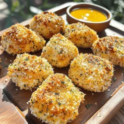 Für diese leckeren Nuggets brauchen Sie folgende Hauptzutaten: - 450 g Hähnchenbrust, in mundgerechte Stücke geschnitten - 1 Tasse Semmelbrösel (Panko für zusätzlichen Crunch) - ½ Tasse geriebener Parmesan-Käse - 2 große Eier - ½ Tasse Allzweckmehl Diese Zutaten sind die Basis für die knusprigen Nuggets. Hähnchenbrust ist mager und zart. Semmelbrösel und Parmesan geben einen tollen Geschmack und Crunch. Um den perfekten Geschmack zu erzielen, fügen Sie diese Gewürze und Kräuter hinzu: - 1 Teelöffel Knoblauchpulver - 1 Teelöffel Zwiebelpulver - 1 Teelöffel getrockneter Oregano - 1 Teelöffel getrockneter Thymian - ½ Teelöffel Paprika - Salz und Pfeffer nach Geschmack Diese Gewürze machen die Nuggets herzhaft und aromatisch. Sie verleihen den Nuggets eine tolle Tiefe und Komplexität. Beim Kauf von Hähnchenfleisch sollten Sie auf Qualität achten. Suchen Sie nach frischem, rosa Fleisch ohne Flecken. Achten Sie auch auf Bio- oder Freiland-Hähnchen. Diese Optionen sind oft gesünder und geschmackvoller. Frisches Hähnchen hat einen neutralen Geruch. Vermeiden Sie Fleisch, das unangenehm riecht oder eine schleimige Textur hat. Hochwertiges Hähnchen sorgt für die besten Nuggets. Probieren Sie es und schmecken Sie den Unterschied! Für die vollständige Zubereitung dieser köstlichen Baked Chicken Nuggets schauen Sie sich das [Full Recipe] an. Heize deinen Ofen auf 200 °C vor. Das ist wichtig für die Knusprigkeit. Lege ein Backblech mit Backpapier aus. So kleben die Nuggets nicht fest. Ein gutes Backblech sorgt für gleichmäßige Wärme. Das ist der erste Schritt zu perfekten Hähnchen-Nuggets. In einer großen Schüssel vermenge die Semmelbrösel, den Parmesan, das Knoblauchpulver, das Zwiebelpulver, Oregano, Thymian, Paprika, Salz und Pfeffer. Rühre alles gut um. So verteilen sich die Gewürze gleichmäßig. Du kannst auch andere Gewürze hinzufügen, wenn du magst. Die Panierstation ist wichtig. Sie gibt den Nuggets ihren tollen Geschmack. Stelle drei Schalen auf die Arbeitsfläche. Fülle die erste mit Mehl, die zweite mit geschlagenen Eiern und die dritte mit der Paniermixtur. Nimm ein Stück Hähnchen und wende es im Mehl. Klopfe überschüssiges Mehl ab. Tauche dann das Hähnchen in die Eier. Achte darauf, dass es gut bedeckt ist. Rollen die Stücke in der Paniermixtur. Drücke leicht, damit die Brösel haften. So werden die Nuggets schön knusprig. Lege die panierten Nuggets auf das Backblech. Sprühe leicht Olivenöl darauf. Dies hilft, die Nuggets goldbraun zu machen. Backe sie 15-20 Minuten. Wende sie nach der Hälfte der Zeit. So werden sie gleichmäßig knusprig. Lass sie nicht zu lange im Ofen, sonst werden sie trocken. Nach dem Backen sind die Nuggets bereit zum Servieren. Du kannst sie heiß mit deinen Lieblings-Dip-Saucen genießen. Für das gesamte Rezept schau dir die Full Recipe an. Um die beste Knusprigkeit zu erreichen, sind einige Schritte wichtig. Nutzen Sie Panko-Semmelbrösel für extra Crunch. Diese Brösel sind luftiger und geben mehr Struktur. Sprühen Sie die Nuggets leicht mit Olivenöl Spray, bevor Sie sie backen. Dies hilft, die Nuggets goldbraun zu machen. Backen Sie sie auf einem Blech mit Backpapier, um das Ankleben zu vermeiden. Vergessen Sie nicht, die Nuggets zur Hälfte der Backzeit zu wenden. So werden sie gleichmäßig knusprig. Jeder hat eigene Vorlieben. Wenn Sie es schärfer mögen, fügen Sie etwas Cayennepfeffer oder Paprika hinzu. Für einen süßeren Geschmack können Sie Honig oder Senf in die Paniermischung geben. Experimentieren Sie auch mit anderen Kräutern. Basilikum oder Petersilie geben einen frischen Geschmack. Für eine asiatische Note können Sie Sesam und Sojasauce verwenden. Seien Sie kreativ und passen Sie die Zutaten nach Ihrem Geschmack an! Die richtigen Dips machen Ihr Essen noch besser. Klassische Ketchup-Sauce ist immer ein Hit. BBQ-Sauce bietet eine rauchige Note. Für etwas Frisches probieren Sie eine Joghurt-Dip-Sauce. Diese passt gut zu knusprigen Nuggets. Wenn Sie es würziger mögen, ist eine scharfe Salsasauce eine gute Wahl. Sie können auch eine Knoblauch-Aioli zubereiten, die cremig und lecker ist. Diese Dips heben den Geschmack der Nuggets hervor und machen sie noch schmackhafter. {{image_4}} Möchten Sie einen bunten Twist zu Ihren Nuggets? Machen Sie ein Sandwich! Nehmen Sie zwei knusprige Nuggets und legen Sie sie zwischen zwei Brötchen. Fügen Sie frisches Gemüse wie Salat, Tomaten und Gurken hinzu. Ein Klecks Mayonnaise oder Senf gibt dem Ganzen den letzten Schliff. So haben Sie ein schnelles und leckeres Mittagessen. Für alle, die es scharf mögen, gibt es eine tolle Variante. Fügen Sie einfach einen Teelöffel Chili-Pulver zur Paniermischung hinzu. Das gibt den Nuggets einen feurigen Kick! Servieren Sie sie mit einer scharfen Sauce oder Joghurt, um die Schärfe auszugleichen. Diese Nuggets sind perfekt für einen Snack bei Ihrer nächsten Party. Nicht jeder isst Fleisch. Aber keine Sorge! Sie können auch köstliche vegetarische Nuggets machen. Ersetzen Sie das Hähnchen durch Blumenkohl oder Kichererbsen. Kochen Sie das Gemüse leicht und pürieren Sie es. Fügen Sie dann die gleichen Gewürze hinzu und panieren Sie es wie die Hähnchen-Nuggets. Diese vegetarischen Nuggets sind ebenso lecker und gesund. Für die genauen Zutaten und Zubereitung schauen Sie sich das Full Recipe an. Wenn du einige Nuggets übrig hast, lagere sie richtig. Lass sie zuerst abkühlen. Dann lege sie in einen luftdichten Behälter. Achte darauf, dass sie nicht übereinander liegen. So bleiben sie knusprig. Du kannst sie im Kühlschrank bis zu drei Tage aufbewahren. Um die Nuggets wieder warm zu machen, benutze den Ofen. Heize ihn auf 180 °C (350 °F) vor. Lege die Nuggets auf ein Backblech. Backe sie etwa 10 Minuten lang. So werden sie wieder schön knusprig. Vermeide die Mikrowelle, denn sie macht die Nuggets weich. Wenn du die Nuggets länger aufbewahren willst, friere sie ein. Lege sie zuerst auf ein Backblech, um sie einzufrieren. Sobald sie gefroren sind, packe sie in einen Gefrierbeutel. Sie bleiben so bis zu drei Monate frisch. Zum Auftauen lege die Nuggets einfach in den Kühlschrank für einige Stunden. Danach kannst du sie aufwärmen wie oben beschrieben. Für das komplette Rezept, schau dir die Anleitung für Krosse Kräuter-Infundierte Gebackene Hähnchen-Nuggets an. Sie können die Baked Chicken Nuggets bis zu vier Tage im Kühlschrank aufbewahren. Legen Sie sie in einen luftdichten Behälter. So bleiben sie frisch und lecker. Wenn Sie die Nuggets länger aufbewahren möchten, frieren Sie sie ein. In einem Gefrierbeutel halten sie bis zu drei Monate. Zum Auftauen lassen Sie sie einfach im Kühlschrank über Nacht stehen. Ja, Sie können die Nuggets auch frittieren, wenn Sie es knuspriger mögen. Erhitzen Sie Öl in einer Pfanne auf mittlerer Stufe. Frittieren Sie die Nuggets in kleinen Portionen für etwa 4-5 Minuten pro Seite. Achten Sie darauf, dass sie goldbraun werden. Dadurch erhalten sie eine schöne, knusprige Textur. Frittierte Nuggets sind sehr lecker, aber auch etwas fettiger. Es gibt viele tolle Beilagen zu Baked Chicken Nuggets. Hier sind einige meiner Favoriten: - Pommes Frites oder Süßkartoffelpommes - Karotten- und Selleriesticks mit Dip - Ein frischer grüner Salat - Reis oder Quinoa - Gemüsechips oder Nachos Diese Beilagen ergänzen die Nuggets perfekt und sorgen für ein rundes Gericht. Probieren Sie verschiedene Kombinationen aus! Die Baked Chicken Nuggets sind einfach zuzubereiten und lecker. Wir haben die Zutaten, die richtige Zubereitung und nützliche Tipps besprochen. Außerdem haben wir Variationen und Lagerungstipps angeschaut. Experimentiere mit verschiedenen Gewürzen und Dips für neuen Geschmack. Denke daran, die Nuggets richtig zu lagern. So bleiben sie frisch und knusprig. Dein nächstes Familienessen wird großartig! Mach die Nuggets und genieß jede Biss.