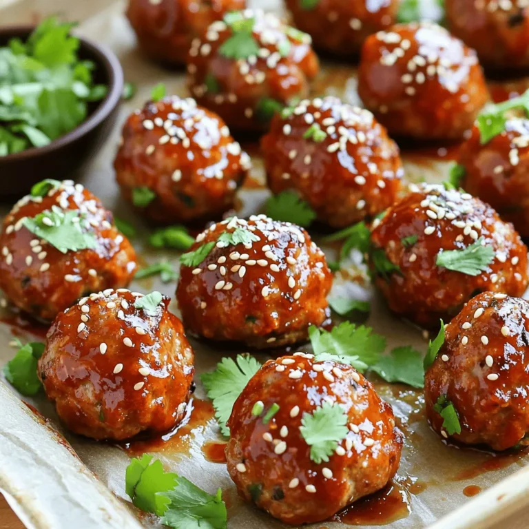 - 450 g Rinderhackfleisch oder Hähnchenhackfleisch - 60 ml Panko Breadcrumbs - 60 ml Frühlingszwiebeln, fein gehackt - 2 Knoblauchzehen, zerdrückt - 30 ml Gochujang (koreanische Chilipaste) - 30 ml Sojasauce Die Hauptzutaten sind wichtig für den Geschmack. Rinderhackfleisch gibt viel Saftigkeit. Hähnchenhackfleisch ist eine leichtere Option. Panko Breadcrumbs sorgen für eine tolle Textur. Frühlingszwiebeln und Knoblauch fügen einen frischen Geschmack hinzu. Gochujang ist der Star. Es bringt die Schärfe und die Tiefe. Sojasauce gibt den Umami-Geschmack. - 15 ml Sesamöl - 15 ml Honig - 5 g schwarzer Pfeffer - 2 g Salz - 1 Esslöffel Sesamkörner (zum Garnieren) - Frische Koriander- oder Petersilienblätter (zum Garnieren) Gewürze und Öle machen den Unterschied. Sesamöl hat ein nussiges Aroma. Honig bringt eine süße Note. Schwarzer Pfeffer und Salz sind Grundgewürze. Sie verstärken alle Aromen. Sesamkörner und frische Kräuter machen das Gericht schön. Sie geben den letzten Schliff und Farbe. Verwende diese Zutaten aus dem Rezept für besten Genuss. Heize deinen Ofen auf 200°C vor. Das ist wichtig, um die Fleischbällchen gleichmäßig zu garen. Lege ein Backblech mit Backpapier aus. So bleiben die Fleischbällchen nicht kleben und die Reinigung wird einfacher. In einer großen Schüssel vermenge alle Zutaten. Nutze dafür Rinderhackfleisch oder Hähnchenhackfleisch, Panko, Frühlingszwiebeln, Knoblauch, Ingwer, Gochujang, Sojasauce, Sesamöl, Honig, Pfeffer und Salz. Achte darauf, das Fleisch nicht zu überarbeiten. Das macht die Fleischbällchen zäh. Mische alles leicht, bis eine homogene Masse entsteht. Forme mit deinen Händen gleichmäßige Fleischbällchen von etwa 2,5 cm Durchmesser. Setze die Bällchen auf das Backblech, dabei genügend Platz lassen. Backe die Fleischbällchen für etwa 20-25 Minuten. Achte darauf, dass sie gut durchgegart sind und eine schöne Bräunung haben. So kommen die Aromen am besten zur Geltung. Für das vollständige Rezept, schau dir die [Full Recipe] an. Um saftige Fleischbällchen zu machen, mische die Zutaten gut. Du willst eine homogene Masse, ohne das Fleisch zu überarbeiten. Zu viel Mischen macht die Bällchen trocken. Achte darauf, das Hackfleisch leicht zu kneten. Die Zugabe von Panko Breadcrumbs hilft, die richtige Textur zu erreichen. Sie geben den Bällchen Halt und Feuchtigkeit. Der Schärfegrad ist wichtig. Wenn du mehr Schärfe magst, füge mehr Gochujang hinzu. Für eine mildere Version, verwende weniger oder ersetze es. Ein guter Ersatz ist süßer Paprika oder ein milder Chilipulver. So bleibt der Geschmack gut, ohne zu scharf zu werden. Probiere es aus und finde deinen perfekten Schärfegrad. Die Präsentation macht den Unterschied. Nach dem Backen die Fleischbällchen mit Sesamkörnern bestreuen. Frische Kräuter wie Koriander oder Petersilie machen das Gericht bunt. Serviere die Bällchen auf einem schönen Teller. Eine Beilage aus gedämpftem Reis passt gut dazu. Oder richte sie in Salatblättern an für einen frischen Snack. Diese Ideen machen deine Fleischbällchen zum Star jeder Mahlzeit. {{image_4}} Für eine pflanzliche Option kannst du pflanzliches Hackfleisch verwenden. Es schmeckt fast wie das Original. Achte darauf, dass die Konsistenz gut bleibt. Wenn du keinen Gochujang hast, probiere Sriracha oder eine Mischung aus Chilipulver und Sojasauce. Diese Alternativen geben den Fleischbällchen trotzdem einen scharfen Kick. Du kannst die Fleischbällchen mit anderen Aromen kombinieren. Fügt zum Beispiel Limettensaft und frischen Koriander hinzu. Das bringt frische Noten in das Gericht. Serviere die Fleischbällchen mit asiatischen Beilagen. Reisnudeln, gedämpftes Gemüse oder ein asiatischer Salat passen perfekt dazu. Die Fleischbällchen lassen sich auch wunderbar grillen. Forme sie wie gewohnt und lege sie auf den Grill. Achte darauf, die Temperatur bei mittlerer Hitze zu halten. Grill die Fleischbällchen etwa 10-12 Minuten, bis sie durch sind. Wende sie regelmäßig, damit sie gleichmäßig garen. Für den besonderen Geschmack kannst du sie mit einer Glasur aus Sojasauce und Honig bestreichen, während sie grillen. Für die Aufbewahrung der Reste nutze ich luftdichte Behälter. Diese Behälter halten die Fleischbällchen frisch. Du kannst auch Gefrierbeutel verwenden. Achte darauf, die Luft gut herauszudrücken. So bleibt die Qualität länger erhalten. Die Fleischbällchen sind im Kühlschrank bis zu drei Tage haltbar. Wenn du sie länger aufbewahren möchtest, friere sie ein. Um die Fleischbällchen einzufrieren, lasse sie zuerst abkühlen. Lege sie dann auf ein Backblech und friere sie für etwa zwei Stunden ein. So bleiben sie in Form. Danach kannst du die gefrorenen Bällchen in einen Gefrierbeutel umfüllen. Beschrifte den Beutel mit dem Datum. Zum Auftauen lege die Bällchen über Nacht in den Kühlschrank. Um sie wieder aufzuwärmen, erhitze sie im Ofen oder in der Mikrowelle. So bleiben sie saftig und lecker. Du kannst übrig gebliebene Fleischbällchen kreativ nutzen. Füge sie zu einem Salat hinzu oder mache ein Sandwich. Eine andere Idee ist, sie in eine Suppe zu geben. Für eine schnelle Mahlzeit kannst du sie auch über Pasta streuen. Eine weitere Möglichkeit: Zerbrich die Fleischbällchen und mische sie mit Reis. So hast du eine neue, schmackhafte Kreation. Schau dir auch [Full Recipe] an, um weitere Ideen zu erhalten. Die Fleischbällchen müssen etwa 20-25 Minuten backen. Dies gibt ihnen eine schöne Bräunung. Überprüfe die Innentemperatur. Sie sollte 75°C erreichen. So sind die Fleischbällchen sicher und lecker. Achte darauf, sie gleichmäßig auf dem Blech zu platzieren. Das hilft ihnen, gut zu garen. Gochujang ist wichtig für den Geschmack. Es gibt den Fleischbällchen eine tolle Schärfe. Wenn du kein Gochujang hast, kannst du eine Mischung aus Sriracha und Honig verwenden. Das gibt auch eine süße, scharfe Note. Eine milde Chilipaste ist eine andere Option. So bleibt der Geschmack spannend. Ja, du kannst die Fleischbällchen im Voraus machen. Bereite sie einfach vor und forme die Bällchen. Lege sie auf ein Blech und decke sie ab. Du kannst sie im Kühlschrank für bis zu 24 Stunden aufbewahren. Wenn du bereit bist, backe sie einfach. Alternativ kannst du sie auch einfrieren. So hast du immer einen schnellen Snack bereit. Zusammenfassend haben wir unser Rezept für köstliche Fleischbällchen behandelt. Wir starteten mit den Hauptzutaten und schauten uns die Gewürze an. Die Schritt-für-Schritt-Anleitung machte die Zubereitung einfach. Tipps sorgten für perfekte Fleischbällchen. Ich hoffe, ihr probiert die Varianten aus. Vergesst nicht, die Reste richtig aufzubewahren. Fleischbällchen sind vielseitig und schmecken immer gut. Eure Kreativität bringt noch mehr Geschmack!