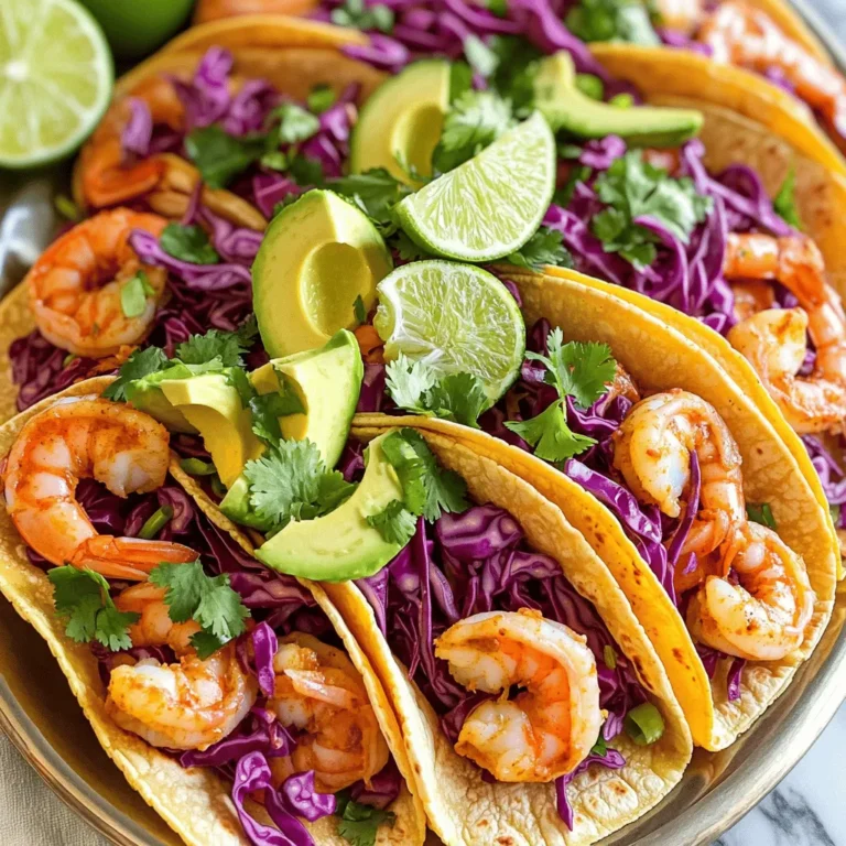 - 450 g große Garnelen, geschält und entdarmt - 2 Esslöffel Olivenöl - 2 Esslöffel Chipotle-Paprika in Adobo-Sauce, fein gehackt - 2 Esslöffel Limettensaft (frisch gepresst) - 1 Teelöffel Knoblauchpulver - 1 Teelöffel Kreuzkümmel - Salz und Pfeffer nach Geschmack - 8 kleine Maistortillas - 1 Avocado, in Scheiben geschnitten - 1 Tasse Rotkohl, in Streifen geschnitten - Frischer Koriander, gehackt, zum Garnieren - Limettenviertel, zum Servieren Diese Zutaten machen die Tacos frisch und lecker. Die Garnelen sind die Hauptzutat. Sie sorgen für einen großartigen Geschmack. Verwende frische Garnelen, wenn möglich. Olivenöl bringt einen schönen Glanz und macht alles saftig. Chipotle-Paprika gibt den Tacos Hitze und einen rauchigen Geschmack. Limettensaft fügt eine spritzige Frische hinzu. Knoblauchpulver und Kreuzkümmel geben Tiefe. Die Maistortillas sind weich und perfekt für die Füllung. Avocado sorgt für Cremigkeit und der Rotkohl bringt einen knusprigen Biss. Frischer Koriander ist das i-Tüpfelchen für das Aroma. Wenn du alle Zutaten hast, bist du bereit für die Zubereitung. Folge dem Full Recipe, um die besten Ergebnisse zu erzielen. Um die Garnelen zu marinieren, mische die Zutaten in einer Schüssel. Verwende große Garnelen, Olivenöl, Chipotle-Paprika, Limettensaft, Knoblauchpulver und Kreuzkümmel. Streue Salz und Pfeffer nach Geschmack hinzu. Mische alles gut, damit die Garnelen die Aromen aufnehmen. Es ist wichtig, die Garnelen mindestens 15 Minuten marinieren zu lassen. So entfaltet sich der Geschmack. Heize eine beschichtete Pfanne bei mittlerer bis hoher Hitze vor. Sobald die Pfanne heiß ist, lege die marinierten Garnelen hinein. Brate sie 2-3 Minuten pro Seite. Die Garnelen sind fertig, wenn sie rosa und undurchsichtig sind. Achte darauf, sie nicht zu lange zu braten. So bleiben sie zart und saftig. Wärme die Maistortillas in der Pfanne. 30 Sekunden pro Seite reichen aus, damit sie weich und biegsam werden. Belege jede Tortilla mit ein paar Garnelen. Füge die geschnittenen Avocadoscheiben und den Rotkohl hinzu. Garniere die Tacos mit frischem Koriander. Serviere sie mit Limettenvierteln. So kann jeder mehr Zitrusgeschmack hinzufügen. Für mehr Details kannst du das Full Recipe anschauen. - Auswahl der richtigen Garnelen: Wähle frische, große Garnelen. Sie haben mehr Geschmack. Achte darauf, dass sie fest sind und einen frischen Geruch haben. Gefrorene Garnelen sind auch gut, wenn sie gut aufgetaut sind. - Vermeidung von Überkochen: Achte darauf, die Garnelen nur kurz zu braten. 2-3 Minuten pro Seite sind genug. Sie sollten rosa und fest sein. Überkochen macht sie gummiartig. - Methoden zur Erwärmung: Du kannst Tortillas in einer heißen Pfanne leicht rösten. Lege sie 30 Sekunden pro Seite hinein. Alternativ kannst du sie in Alufolie wickeln und in den Ofen legen. So bleiben sie warm und weich. - Alternativen zu Maistortillas: Wenn du keine Maistortillas magst, probiere Weizentortillas oder große Salatblätter. Diese sind eine gute, leichte Option. - Anrichten und Garnieren: Baue die Tacos auf einer großen Platte auf. Lege die Garnelen in die Tortillas. Füge Avocado und Rotkohl hinzu. Garniere mit frischem Koriander und Limetten. - Beilagen, die gut dazu passen: Serviere die Tacos mit einer frischen Salsa. Guacamole oder eine Schüssel mit Reis sind auch tolle Beilagen. So wird das Essen noch besser. Für das volle Rezept besuche die Seite mit dem Full Recipe. {{image_4}} Manchmal möchte ich eine fleischfreie Option. Für vegetarische Füllungen nutze ich gerne schwarze Bohnen oder Tofu. Diese Zutaten sind nahrhaft und gut gewürzt. Bohnen sind reich an Protein und Ballaststoffen. Tofu kann mariniert werden, um den Geschmack zu intensivieren. Einfach die Bohnen oder den Tofu in die gleichen Gewürze einlegen, die ich für die Garnelen verwende. So bleibt der Geschmack toll. Wenn ich es würziger mag, füge ich zusätzliche Gewürze oder Saucen hinzu. Zum Beispiel kann ich Jalapeños oder scharfe Salsas verwenden. Chipotle-Pulver verstärkt den rauchigen Geschmack. Auch ein Spritzer scharfer Soße bringt mehr Hitze. Diese Variationen machen die Tacos spannend und aufregend. Die Toppings für die Tacos machen einen großen Unterschied. Ich mag frische Salsa oder Joghurt-Dips dazu. Salsa bringt frische und Säure. Joghurt-Dips bieten eine cremige Note, die gut mit den scharfen Tacos harmoniert. Außerdem kann ich auch Mais oder frische Tomaten hinzufügen. Diese Beilagen machen die Tacos bunter und schmackhafter. Für das vollständige Rezept, schaue dir die [Full Recipe] an. Lagere die Reste der Chipotle Lime Shrimp Tacos in einem luftdichten Behälter. Stelle sicher, dass die Garnelen und die Tortillas getrennt sind. Garnelen sollten im Kühlschrank aufbewahrt werden. Sie bleiben frisch für etwa 2 Tage. Tortillas bleiben eine Woche lang haltbar, wenn sie gut verpackt sind. Die Hauptzutaten wie Garnelen und Avocados verderben schnell. Achte darauf, frische Zutaten zu kaufen. Verwende die Garnelen innerhalb von 1-2 Tagen nach dem Kauf. Avocados reifen schnell. Lagere sie bei Zimmertemperatur und kühle sie nach dem Schneiden ein. Zum Aufwärmen der Garnelen nutze eine Pfanne. Erhitze sie bei mittlerer Hitze für 2-3 Minuten. Das macht sie wieder zart. Tortillas kannst du in der Mikrowelle für 20-30 Sekunden aufwärmen. So bleiben sie weich und lecker. Mache die Tacos frisch, um den besten Geschmack zu genießen. Für das vollständige Rezept schaue dir die [Full Recipe] an. Du kannst die marinierten Garnelen bis zu zwei Tage im Kühlschrank aufbewahren. Lagere sie in einem luftdichten Behälter. Das hilft, die Frische zu bewahren. Achte darauf, die Garnelen gut zu kühlen. Wenn du sie länger aufbewahren möchtest, friere sie ein. So bleiben sie bis zu drei Monate haltbar. Denke daran, sie über Nacht im Kühlschrank aufzutauen. Ja, du kannst die Tacos im Voraus zubereiten. Marinieren die Garnelen am Vortag, damit die Aromen gut einziehen. Du kannst auch die Tortillas und die Beilagen vorbereiten. Halte die Zutaten in separaten Behältern. Am Tag der Party musst du nur die Garnelen braten und alles zusammenbauen. Das spart Zeit und macht es einfach, deine Gäste zu beeindrucken. Wenn du keine Chipotle-Paprika hast, probiere geräucherte Paprika. Sie bringt einen ähnlichen Geschmack, aber weniger Schärfe. Du kannst auch Cayennepfeffer verwenden, um mehr Hitze zu bekommen. Eine Mischung aus Paprika und etwas Chili-Pulver funktioniert auch gut. So kannst du die Schärfe nach deinem Wunsch anpassen und trotzdem leckere Tacos genießen. Die besten Zutaten findest du in einem gut sortierten Supermarkt oder auf dem Wochenmarkt. Achte auf frische Garnelen, die glänzend und fest sind. Olivenöl von hoher Qualität macht einen großen Unterschied. Du kannst auch nach speziellen Läden suchen, die mexikanische oder lateinamerikanische Zutaten anbieten. Diese Orte haben oft die besten Chipotle-Paprika und Tortillas. Für eine gesündere Version wähle Vollkorn-Tortillas. Sie sind nahrhafter als die normalen Maistortillas. Du kannst auch die Garnelen durch gegrilltes Gemüse ersetzen. Verwende Zucchini, Paprika und Auberginen für einen tollen Geschmack. Statt Avocado kannst du auch eine leichte Guacamole machen. Diese Alternativen halten die Tacos gesund und lecker. Zusammengefasst bietet dieser Blogbeitrag ein einfaches Rezept für Chipotle Lime Shrimp Tacos. Du lernst, wie du die besten Garnelen auswählst, sie marinierst und perfekt brätst. Die Anleitung hilft dir beim Zusammenstellen köstlicher Tacos. Variiere die Füllungen nach deinem Geschmack und lager die Reste richtig. Mit diesen Tipps bereitest du dieses Gericht immer wieder lecker zu. Viel Spaß beim Ausprobieren und Genuss deiner Tacos!