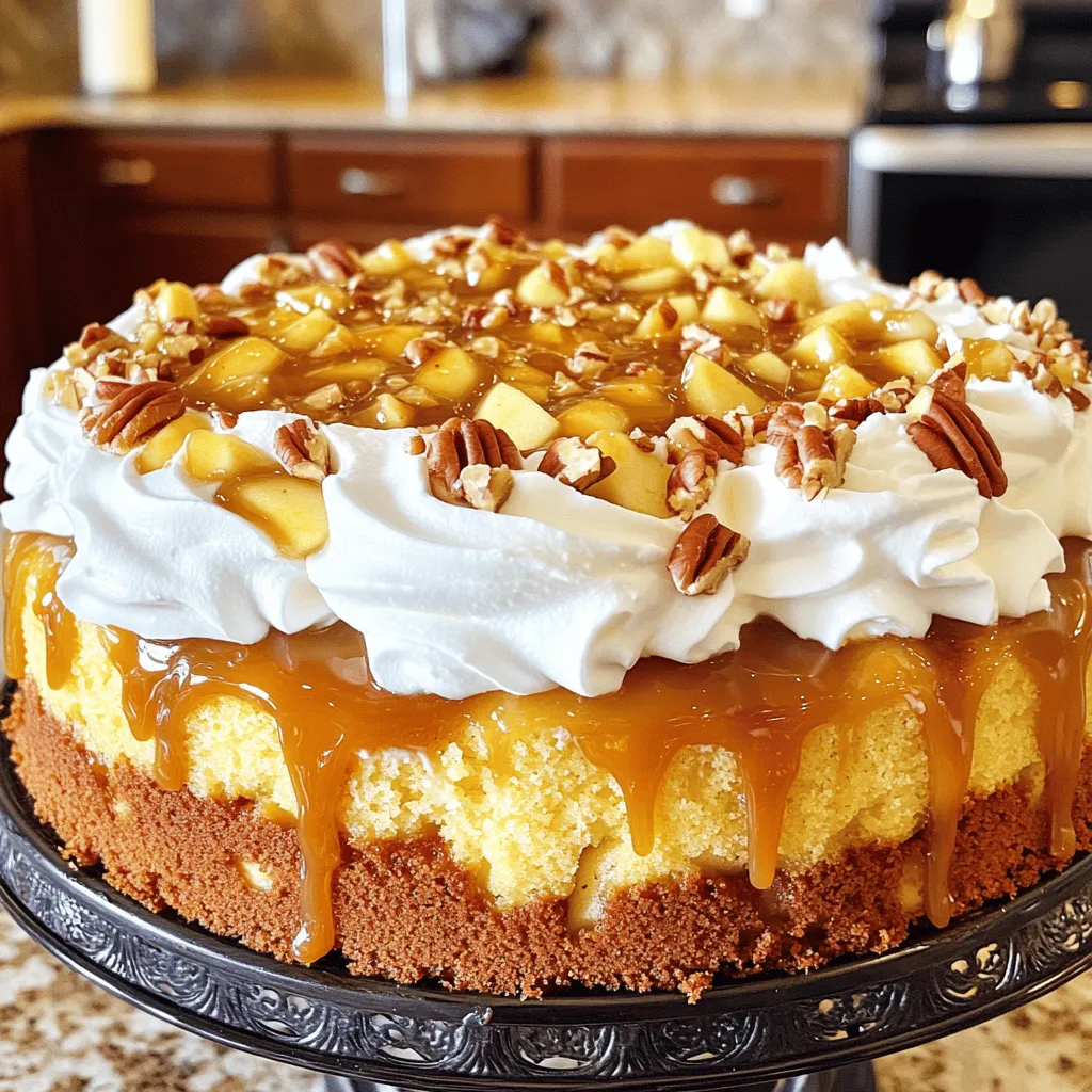Für diesen leckeren Karamell-Apfel-Poke-Kuchen brauchst du: - 1 Packung gelbe Kuchenmischung - 1 Tasse Apfelmus - 3 große Eier - 1 Teelöffel Vanilleextrakt - 1 Tasse gewürfelte Äpfel (z. B. Granny Smith) - 1 Tasse Karamellsauce (fertig gekauft oder selbstgemacht) - 1 Tasse gesüßte Kondensmilch - 1 Teelöffel gemahlener Zimt - Schlagsahne (zum Servieren) Diese Zutaten sind einfach zu finden und machen den Kuchen saftig und süß. Das Apfelmus bringt Feuchtigkeit und die Äpfel geben einen tollen Biss. Um den Kuchen noch besser zu machen, kannst du Folgendes hinzufügen: - Gehackte Nüsse (wie Pekannüsse oder Walnüsse, optional) - Mehr Karamellsauce zum Drizzeln - Zimt oder Karamellstückchen für den extra Crunch Diese Garnierungen machen den Kuchen nicht nur schön, sondern auch noch leckerer. Die Nüsse geben einen tollen Kontrast zur weichen Textur des Kuchens. Ich empfehle, hochwertige Zutaten zu verwenden. Hier sind einige Tipps: - Wähle eine gute Marke für die Kuchenmischung. - Nutze frische Äpfel für den besten Geschmack. - Kaufe echte Karamellsauce für mehr Tiefe im Geschmack. Diese kleinen Dinge machen einen großen Unterschied. Sie helfen dir, den besten Karamell-Apfel-Poke-Kuchen zu backen. Du findest das komplette Rezept [Full Recipe] in diesem Artikel. Beginne mit dem Vorheizen deines Ofens auf 175°C. Fette eine 9x13-Zoll große Backform gut ein. In einer großen Schüssel vermengst du die gelbe Kuchenmischung, das Apfelmus, die Eier und den Vanilleextrakt. Rühre alles mit mittlerer Geschwindigkeit, bis die Masse gut vermischt ist. Füge dann die gewürfelten Äpfel und den gemahlenen Zimt hinzu. Hebe sie vorsichtig unter den Teig, damit alles gleichmäßig verteilt ist. Gieße den Teig in die vorbereitete Backform. Glätte die Oberfläche mit einem Spatel. Backe den Kuchen für 25-30 Minuten. Um zu testen, ob er fertig ist, steche mit einem Zahnstocher in die Mitte. Wenn er sauber herauskommt, ist der Kuchen fertig. Lass ihn etwa 10 Minuten in der Form abkühlen. Während der Kuchen noch warm ist, steche mit einem Holzlöffel oder einem Strohhalm Löcher in den Kuchen. Mache sie im Abstand von etwa 2,5 cm. In einer separaten Schüssel mischst du die Karamellsauce mit der gesüßten Kondensmilch. Gieße diese Mischung vorsichtig über den Kuchen, sodass sie in die Löcher eindringt. Lass den Kuchen bei Raumtemperatur vollständig abkühlen. Danach sollte er für mindestens eine Stunde in den Kühlschrank, damit sich die Aromen gut vermischen. Jetzt ist der Kuchen bereit für die Schlagsahne und die Nüsse. Für das vollständige Rezept, siehe Full Recipe. Um den perfekten Karamell-Apfel-Poke-Kuchen zu machen, achte auf die Zutaten. Verwende frische Äpfel für mehr Geschmack. Granny Smith Äpfel sind ideal, da sie schön knackig sind. Mische die Karamellsauce gut mit der gesüßten Kondensmilch. Das macht die Sauce cremiger. Lass den Kuchen nach dem Backen gut abkühlen, damit die Karamellmischung richtig eindringen kann. Ein weiterer Tipp ist, die Löcher gleichmäßig zu stechen. So kann die Sauce überall eindringen. Ein häufiger Fehler ist, den Kuchen zu lange zu backen. Überprüfe ihn frühzeitig mit einem Zahnstocher. Wenn er trocken wird, wird er bröckelig. Ein weiterer Fehler ist, die Karamellsauce zu heiß auf den Kuchen zu gießen. Lass sie etwas abkühlen, bevor du sie verwendest. Achte darauf, dass du den Kuchen im Kühlschrank ruhen lässt. So verbinden sich die Aromen besser. Die Dekoration macht den Kuchen besonders. Decke den Kuchen großzügig mit Schlagsahne ab. So wird er schön cremig. Streue dann die gehackten Nüsse darüber. Das gibt einen tollen Crunch. Du kannst auch Karamellsauce oben drauf träufeln. Das sieht nicht nur hübsch aus, sondern schmeckt auch lecker. Wenn du magst, füge noch ein paar Apfelstücke hinzu. So sieht der Kuchen frisch und einladend aus. {{image_4}} Wenn du glutenfrei backen möchtest, wähle eine glutenfreie Kuchenmischung. Diese lässt sich gut mit Apfelmus und Eiern kombinieren. Für vegane Optionen verwende eine pflanzliche Milch und Ersatzeier. Du kannst auch Chiasamen oder Leinsamen als Eiersatz nutzen. Achte darauf, dass die Karamellsauce vegan ist. So bleibt der Kuchen lecker und passt zu deiner Diät. Du kannst den Karamell-Apfel-Poke-Kuchen anpassen. Statt Äpfeln kannst du Birnen oder Pfirsiche nutzen. Diese Früchte fügen eine andere Süße hinzu und funktionieren gut mit der Karamellsauce. Sie bringen auch einen frischen Geschmack. Experimentiere mit verschiedenen Obstsorten für neue Geschmackserlebnisse. Für Schokoladenliebhaber ist dies ein toller Ort zum Experimentieren. Füge Schokoladenstückchen oder Kakaopulver zum Teig hinzu. Dies gibt dem Kuchen eine schokoladige Note. Nüsse wie Walnüsse oder Pekannüsse bringen einen tollen Crunch. Bestreue den Kuchen nach dem Servieren mit gehackten Nüssen. So erhältst du eine schöne Textur und einen zusätzlichen Geschmack. Um den Karamell-Apfel-Poke-Kuchen frisch zu halten, bewahre ihn in einem luftdichten Behälter auf. Dieser Behälter schützt den Kuchen vor Feuchtigkeit und Gerüchen. Du kannst den Kuchen auch mit Frischhaltefolie abdecken. Achte darauf, dass die Folie den Kuchen nicht berührt. So bleibt die Schlagsahne schön fluffig. Der Kuchen hält sich im Kühlschrank etwa fünf bis sieben Tage. Achte auf Veränderungen in der Farbe oder den Geruch. Wenn der Kuchen unangenehm riecht oder schimmelig aussieht, solltest du ihn nicht mehr essen. Solche Anzeichen zeigen, dass der Kuchen nicht mehr gut ist. Wenn du den Kuchen im Voraus machen willst, kannst du ihn bis zu zwei Tage vorher backen. Lass ihn vollständig abkühlen, bevor du ihn lagerst. Du kannst die Karamellsauce auch separat aufbewahren. So kannst du den Kuchen frisch halten und erst kurz vor dem Servieren die Sauce hinzufügen. Das sorgt für einen tollen Geschmack und eine schöne Präsentation. Wenn du den Kuchen einfrierst, lege ihn in einen gefriergeeigneten Behälter. So bleibt er bis zu drei Monate gut. Du kannst den Karamell-Apfel-Poke-Kuchen bis zu fünf Tage im Kühlschrank aufbewahren. Achte darauf, ihn gut abzudecken. So bleibt er frisch und saftig. Du kannst ihn auch einfrieren. Das geht bis zu drei Monate. Lass ihn einfach im Kühlschrank auftauen, wenn du ihn essen willst. Ja, du kannst frische Äpfel verwenden. Schäle und würfle sie zuerst. Mische die gewürfelten Äpfel direkt in den Kuchenteig. Frische Äpfel geben mehr Biss und einen kräftigen Geschmack. Allerdings wird der Kuchen dann etwas fester. Die besten Beilagen sind Schlagsahne und gehackte Nüsse. Schlagsahne macht den Kuchen cremig. Nüsse geben einen knusprigen Kontrast. Du kannst auch Vanilleeis dazu servieren. Das macht jeden Bissen noch besser! Ja, du kannst das Rezept leicht anpassen. Verwende andere Früchte wie Birnen oder Pfirsiche. Du kannst auch die Karamellsauce selbst machen, wenn du das magst. Experimentiere mit Gewürzen wie Muskatnuss für einen anderen Geschmack. Auf jeden Fall! Kinder lieben die süßen Aromen von Karamell und Äpfeln. Achte darauf, die Nüsse wegzulassen, wenn Allergien ein Problem sind. Der Kuchen ist einfach zu machen und macht jedem Spaß! Die Zubereitung dauert etwa 20 Minuten. Das Backen braucht dann 25 bis 30 Minuten. Plane insgesamt etwa zwei Stunden ein, um den Kuchen abkühlen zu lassen und die Aromen zu entfalten. Ein Poke-Kuchen hat Löcher im Kuchen, die mit einer leckeren Flüssigkeit gefüllt sind. Das macht den Kuchen saftig und voll von Geschmack. In diesem Rezept verwenden wir Karamellsauce und gesüßte Kondensmilch. So wird jeder Bissen besonders! Der Karamell-Apfel-Poke-Kuchen verbindet leckere Zutaten und einfache Schritte. Wir haben die Hauptzutaten und tolle Dekorationen besprochen. Mit meinen Tipps und Tricks gelingt dir dieser Kuchen perfekt. Du kannst ihn sogar glutenfrei oder vegan machen. Denke daran, ihn richtig zu lagern, um die Frische zu bewahren. Probiere ihn aus und verwandle jeden Anlass in etwas Besonderes. Viel Spaß beim Backen und Genießen!