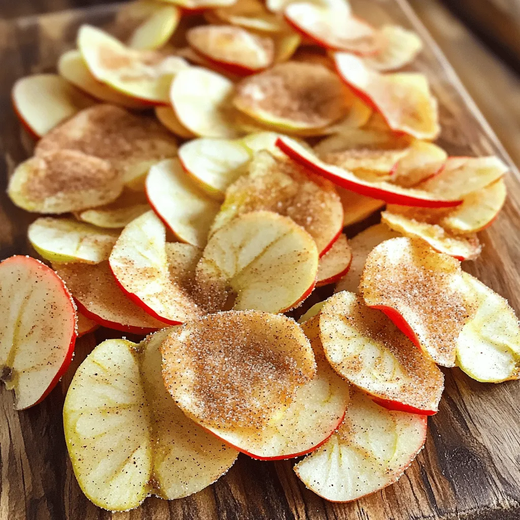 Um leckere Zimt-Zucker Apfelchips zu machen, brauchst du: - 3 mittelgroße Äpfel (vorzugsweise Fuji oder Honeycrisp) - 1 Esslöffel gemahlener Zimt - 2 Esslöffel Kristallzucker - 1 Teelöffel Vanilleextrakt (optional) - Eine Prise Salz Diese Zutaten sind einfach zu finden und machen den Snack besonders lecker. Für die besten Apfelchips empfehle ich, süße Äpfel wie Fuji oder Honeycrisp zu verwenden. Diese Sorten haben den perfekten Geschmack und die richtige Süße. Du kannst auch Granny Smith Äpfel nehmen, wenn du es etwas säuerlicher magst. Der Geschmack der Äpfel beeinflusst die Chips stark. Wähle also die Sorte, die dir am besten gefällt. Hier sind einige Nährstoffe, die du aus diesen Zutaten bekommst: - Äpfel: Reich an Ballaststoffen, Vitamin C und Antioxidantien. Sie helfen bei der Verdauung und stärken dein Immunsystem. - Zimt: Hat entzündungshemmende Eigenschaften und kann den Blutzuckerspiegel regulieren. - Zucker: Fügt etwas Süße hinzu, aber in Maßen genießen! Diese Apfelchips sind ein gesunder Snack und bieten dir einen leckeren Genuss ohne schlechtes Gewissen. Wenn du mehr über die Zubereitung erfahren möchtest, schau dir das Full Recipe an! Zuerst musst du deinen Ofen vorheizen. Stelle ihn auf 225°F (110°C). Bereite zwei Backbleche mit Backpapier vor. Das hilft, die Chips nicht festzukleben. Wasche die Äpfel gründlich. Ich empfehle Fuji oder Honeycrisp. Diese Sorten haben den besten Geschmack. Schneide die Äpfel in dünne Runden, etwa 1/8 Zoll dick. Du kannst das Kerngehäuse vor oder nach dem Schneiden entfernen. Jetzt kommt die Zimt-Zucker-Mischung. In einer kleinen Schüssel mischst du 2 Esslöffel Kristallzucker, 1 Esslöffel gemahlenen Zimt und eine Prise Salz. Wenn du Vanilleextrakt magst, füge 1 Teelöffel hinzu. Das gibt den Chips einen tollen Geschmack. Gib die geschnittenen Äpfel in eine große Schüssel. Bestreue sie gleichmäßig mit der Zimt-Zucker-Mischung. Rühre vorsichtig um, damit jede Scheibe gut beschichtet ist. Jetzt legst du die Apfelscheiben in einer einzigen Schicht auf die Backbleche. Achte darauf, dass sie sich nicht überlappen. Backe die Äpfelchips im Ofen für 1 Stunde. Nach dieser Zeit drehst du die Scheiben um. Backe sie dann für 1 bis 1,5 Stunden weiter. Sie sind fertig, wenn sie knusprig und leicht braun sind. Überwache sie in den letzten Minuten. Die richtige Konsistenz ist wichtig. Wenn die Chips zu dick sind, werden sie nicht knusprig. Achte darauf, dass du die Äpfel gleichmäßig schneidest. Die Backzeit kann variieren. Wenn die Chips noch weich sind, backe sie länger. Lass die Chips nach dem Backen einige Minuten auf dem Blech abkühlen. Danach legst du sie auf ein Kuchengitter. So bleiben sie knusprig. Die Apfelchips bleiben in einem luftdichten Behälter bis zu einer Woche frisch. Das macht sie zu einem perfekten Snack für jede Gelegenheit. Für das vollständige Rezept sieh dir die [Full Recipe]. Einen häufigen Fehler ist das Schneiden der Äpfel. Wenn die Scheiben zu dick sind, werden sie nicht knusprig. Achten Sie darauf, sie etwa 1/8 Zoll dick zu schneiden. Ein weiterer Fehler ist das Überlappen der Apfelscheiben auf dem Blech. Dadurch werden sie ungleichmäßig gebacken. Sorgen Sie dafür, dass die Scheiben genug Platz haben, damit die Luft zirkulieren kann. Zu viel Zimt oder Zucker kann die Chips auch überladen. Ein gleichmäßiges Bestreuen ist wichtig. Die Mischung ist einfach. Nehmen Sie 1 Esslöffel Zimt und 2 Esslöffel Zucker. Mischen Sie diese Zutaten in einer kleinen Schüssel. Eine Prise Salz hebt den Geschmack. Wenn Sie Vanilleextrakt hinzufügen, wird die Mischung noch besser. Achten Sie darauf, die Mischung gut zu verteilen. So schmecken die Chips gleichmäßig gut. Für die besten Chips wählen Sie Äpfel mit einem süßen Geschmack. Fuji und Honeycrisp sind ideal. Sie sind knackig und süß. Vermeiden Sie saure Äpfel, da sie nicht gut schmecken. Frische Äpfel sind wichtig. Schauen Sie nach festen und glatten Äpfeln. Überreife Äpfel sind nicht gut für Chips. Wenn Sie die richtige Apfelsorte verwenden, gelingt das Rezept perfekt. {{image_4}} Du kannst die Zimt-Zucker-Mischung aufpeppen. Probiere eine Prise Muskatnuss oder Ingwer. Diese Gewürze bringen neue Aromen. Wenn du etwas Schärfe magst, füge Cayennepfeffer hinzu. Das gibt den Chips einen aufregenden Kick. Sei kreativ und finde deine perfekte Mischung. Äpfel sind toll, aber warum nicht andere Früchte nutzen? Birnen sind eine hervorragende Wahl. Sie sind süß und saftig. Auch Ananas oder Mango eignen sich gut. Schneide sie dünn und backe sie ähnlich wie die Äpfel. Du wirst überrascht sein, wie lecker sie sind. Experimentiere mit verschiedenen Früchten und finde deinen Favoriten! Diese Apfelchips sind bereits vegan und glutenfrei. Das macht sie zu einem tollen Snack für viele. Du kannst auch den Zucker durch Agavendicksaft ersetzen. Dies gibt den Chips eine andere Süße. Achte darauf, die Menge anzupassen. So bleibt der Geschmack ausgewogen. Genieße diesen gesunden Snack ohne Bedenken! Um die Frische der Apfelchips zu bewahren, sollten Sie sie in einem luftdichten Behälter lagern. Ein Glasbehälter oder ein Plastikbehälter mit einem sicheren Deckel funktioniert gut. Halten Sie die Chips bei Raumtemperatur. Vermeiden Sie feuchte Orte, da dies die Chips weich machen kann. Die Apfelchips bleiben bis zu einer Woche frisch, wenn sie richtig gelagert sind. Nach dieser Zeit verlieren sie ihre Knusprigkeit und den tollen Geschmack. Es ist wichtig, sie regelmäßig zu überprüfen. Wenn sie weich werden, genießen Sie sie besser schnell! Falls Sie mehr Zimt-Zucker-Mischung übrig haben, bewahren Sie ihn in einem kleinen Behälter auf. Ein luftdichtes Glas eignet sich hervorragend. Lagern Sie es an einem kühlen, trockenen Ort. Sie können es für andere Snacks oder Desserts verwenden. Streuen Sie es über Joghurt oder Obst für zusätzlichen Geschmack! Die Apfelchips halten sich bis zu einer Woche. Lagern Sie sie in einem luftdichten Behälter. So bleiben sie knusprig und frisch. Wenn Sie sie länger aufbewahren möchten, können Sie sie auch einfrieren. Achten Sie darauf, dass sie in einem gefrierfesten Behälter sind. So genießen Sie den Snack auch später. Ja, das ist möglich. Das Schälen der Äpfel gibt den Chips eine andere Textur. Ohne Schale sind sie etwas zarter. Wenn Sie die Schale dranlassen, behalten die Chips mehr Geschmack und Nährstoffe. Probieren Sie beide Varianten aus, um zu sehen, was Ihnen besser gefällt. Fertige Zimt-Zucker Äpfelchips finden Sie in vielen Supermärkten oder online. Achten Sie auf die Zutatenliste, um sicherzustellen, dass sie keine künstlichen Zusätze enthalten. Wenn Sie einen speziellen Snack suchen, können Sie auch lokale Märkte oder Bio-Läden besuchen. Dort gibt es oft frischere und gesündere Optionen. Wir haben die wichtigsten Schritte zum Zubereiten von Apfelchips durchgenommen. Sie wissen jetzt, welche Zutaten und Äpfelamtlich am besten sind. Wir haben auch die Schritte beschrieben, um sie perfekt zu backen. Tipps helfen dabei, häufige Fehler zu vermeiden. Nutzen Sie die Ideen für Variationen und Lagerung. Zum Schluss: Apfelchips sind lecker und gesund. Mit etwas Übung werden Ihre Chips immer besser!