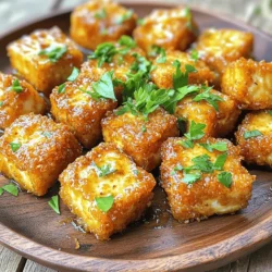 Die Wahl des richtigen Tofus ist wichtig. Ich empfehle, festen Tofu zu benutzen. Er hat die beste Textur. Drücke den Tofu für 15-20 Minuten, um das Wasser zu entfernen. Dies hilft, die Nuggets knusprig zu machen. Schneide den Tofu dann in gleichmäßige Würfel. So garen sie gleichmäßig und gut. Für die Panade brauchst du einige einfache Zutaten. Mische Allzweckmehl und Speisestärke in einer Schüssel. Füge dann Knoblauchpulver, Zwiebelpulver und geräuchertes Paprikapulver hinzu. Diese Gewürze bringen tollen Geschmack. Vergiss nicht, Salz und schwarzen Pfeffer nach Geschmack hinzuzufügen. Diese Mischung macht die Tofu-Nuggets knusprig und würzig. Die Knoblauchbutter ist das Herzstück dieses Rezepts. Du brauchst ungesalzene Butter und frischen Knoblauch. Schmelze die Butter in einem kleinen Topf. Achte darauf, den Knoblauch nicht zu verbrennen. Das Aroma wird deine Küche füllen. Zum Garnieren verwende frische Petersilie. Sie bringt Farbe und zusätzlichen Geschmack. Zuerst bereiten Sie den Tofu vor. Nehmen Sie einen Block festen Tofu. Drücken Sie ihn für 15 bis 20 Minuten. So entfernen Sie die überschüssige Feuchtigkeit. Dies macht den Tofu fester und knuspriger. Schneiden Sie den Tofu in mundgerechte Würfel. Halten Sie die Stücke gleichmäßig, um die Garzeit zu vereinheitlichen. Jetzt kommen wir zur Panade. Nehmen Sie eine Rührschüssel. Fügen Sie 120 ml Allzweckmehl und 120 ml Speisestärke hinzu. Geben Sie 1 Teelöffel Knoblauchpulver, 1 Teelöffel Zwiebelpulver und 1/2 Teelöffel geräuchertes Paprikapulver dazu. Würzen Sie die Mischung mit Salz und schwarzem Pfeffer. Mischen Sie alles gut. Wenden Sie die Tofu-Würfel in der Mischung, bis sie gleichmäßig bedeckt sind. Stellen Sie die Nuggets zur Seite. Erhitzen Sie eine große Pfanne mit Pflanzenöl. Das Öl sollte den Boden der Pfanne bedecken. Warten Sie, bis das Öl heiß ist. Legen Sie die panierten Tofu-Nuggets in einer einzigen Schicht in die Pfanne. Braten Sie sie etwa 3 bis 4 Minuten auf jeder Seite. Sie sollten goldbraun und knusprig sein. Nehmen Sie die Nuggets aus der Pfanne und lassen Sie sie auf einem Küchentuch abtropfen. Nun bereiten Sie die Knoblauchbutter vor. Schmelzen Sie 60 g Butter in einem kleinen Topf. Fügen Sie 4 gehackte Knoblauchzehen hinzu. Braten Sie den Knoblauch für etwa 1 Minute. Achten Sie darauf, dass er nicht verbrennt. Gießen Sie die Knoblauchbutter über die Tofu-Nuggets. Wenden Sie die Nuggets sanft, um sie gleichmäßig zu bedecken. Garnieren Sie die Nuggets mit frischer Petersilie. Servieren Sie sie heiß und genießen Sie den köstlichen Geschmack! Um die Tofu-Nuggets knusprig zu machen, ist die richtige Panade wichtig. Mixe das Mehl und die Speisestärke gut. Diese Mischung hilft, die Tofu-Stücke gleichmäßig zu bedecken. Drücke die Panade gut an. So bleibt sie beim Braten haften. Brate die Nuggets in heißem Öl. So werden sie goldbraun und knusprig. Ein weiterer Tipp ist, die Nuggets nicht zu überfüllen. Brate sie in kleinen Gruppen. So haben sie genug Platz, um knusprig zu werden. Das richtige Öl macht einen großen Unterschied. Pflanzenöl wie Sonnenblumen- oder Erdnussöl eignet sich gut. Diese Öle haben einen hohen Rauchpunkt. Das bedeutet, sie brennen nicht schnell an. Du kannst auch Rapsöl verwenden. Es hat einen neutralen Geschmack und lässt die Aromen des Knoblauchs durch. Vermeide Öle mit starkem Geschmack, wie Olivenöl. Diese können den zarten Geschmack der Nuggets überdecken. Ein häufiger Fehler ist, den Tofu nicht genug zu pressen. Wenn der Tofu zu viel Wasser hat, wird er nicht knusprig. Achte darauf, alle Flüssigkeit zu entfernen. Ein weiterer Fehler ist, die Nuggets zu früh aus der Pfanne zu nehmen. Lass sie goldbraun braten, um die beste Textur zu erreichen. Auch das Wenden der Nuggets vor dem richtigen Zeitpunkt kann sie zerbrechen. Lass sie in Ruhe, bis sie bereit sind, gewendet zu werden. {{image_4}} Ich liebe es, die Knoblauchbutter vegan zu machen. Verwenden Sie einfach vegane Butter. Diese Option ist leicht und macht die Nuggets für alle zugänglich. Ein weiterer Tipp ist, Kokosöl zu verwenden. Es gibt einen tollen Geschmack, der gut passt. Die Gewürze machen einen großen Unterschied. Probieren Sie verschiedene Kombinationen aus! Fügen Sie etwas Chili-Pulver für Schärfe hinzu. Oder nutzen Sie italienische Kräuter wie Oregano und Basilikum. Das bringt eine frische Note. Die Nuggets sind vielseitig. Servieren Sie sie mit süß-saurer Sauce oder Sojasauce. Beide passen perfekt! Für Beilagen sind Gemüse-Sticks oder Salat ideal. Sie machen das Gericht noch gesünder. Probieren Sie auch Reis oder Quinoa als Beilage. Sie sind nahrhaft und lecker. Um die Knusprigkeit der Nuggets zu bewahren, lege sie in einen luftdichten Behälter. Platziere ein Papiertuch am Boden des Behälters. Das hilft, Feuchtigkeit aufzusaugen. Lagere die Nuggets im Kühlschrank. Sie bleiben so bis zu drei Tage frisch. Um die Nuggets wieder knusprig zu machen, benutze eine Pfanne. Erhitze etwas Pflanzenöl bei mittlerer Hitze. Lege die Nuggets in die Pfanne und brate sie für etwa 2-3 Minuten auf jeder Seite. So bleiben sie draußen knusprig, innen weich. Du kannst auch einen Toaster oder einen Ofen nutzen. Stelle den Ofen auf 180 Grad Celsius und backe die Nuggets für 10-15 Minuten. Wenn du viele Nuggets hast, friere sie ein. Lege die kalten Nuggets in einen Gefrierbeutel. Drücke die Luft heraus und verschließe den Beutel gut. So bleiben sie bis zu drei Monate haltbar. Wenn du sie essen möchtest, tau sie im Kühlschrank auf. Danach erwärmst du sie wie oben beschrieben. So genießt du deine Nuggets jederzeit! Die Zubereitung der Crispy Garlic Butter Tofu Nuggets dauert insgesamt etwa 40 Minuten. - Vorbereitungszeit: 20 Minuten. - Kochzeit: 20 Minuten. In dieser Zeit presse ich den Tofu, bereite die Panade vor und brate die Nuggets knusprig. Es ist einfach und schnell. Ja, du kannst die Nuggets im Air Fryer zubereiten! - Temperatur: Stelle den Air Fryer auf 200 °C ein. - Kochzeit: Brate die Nuggets für 10-12 Minuten. Das macht sie besonders knusprig und reduziert das Öl. Achte darauf, sie in einer Schicht zu legen, damit sie gleichmäßig garen. Es gibt viele leckere Dip-Saucen, die gut zu den Nuggets passen. - Süß-saure Sauce: Für etwas Süße und Säure. - Sojasauce: Für einen salzigen, umami Geschmack. - Sriracha: Wenn du es scharf magst. Probiere verschiedene Saucen aus, um deinen Favoriten zu finden! In diesem Artikel haben wir alles über die Zubereitung von knusprigen Knoblauch-Butter-Tofu-Nuggets besprochen. Wir haben die Auswahl der Zutaten, die Zubereitungsschritte und verschiedene Tipps behandelt. Auch verschiedene Variationen und Aufbewahrungshinweise wurden gegeben. Tofu kann lecker und knusprig sein, wenn du die richtigen Schritte befolgst. Jetzt liegt es an dir, deine eigene Version auszuprobieren. Lass es dir schmecken und teile die Nuggets mit Freunden!