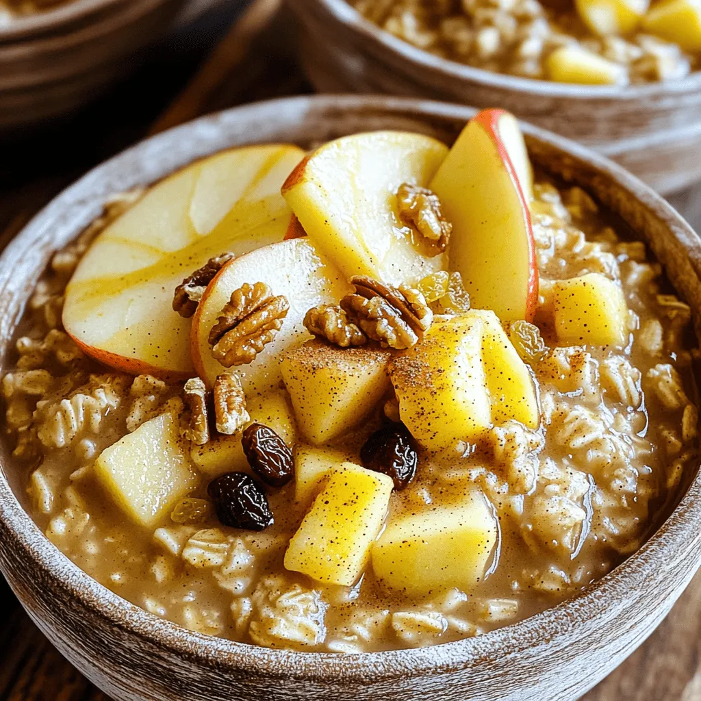 - 1 Tasse Stahlhaferflocken - 4 Tassen Wasser oder Mandelmilch - 2 Äpfel, geschält und gewürfelt (bevorzugt Granny Smith oder Honeycrisp) - 2 Esslöffel brauner Zucker (oder Ahornsirup für eine gesündere Variante) - 1 Teelöffel gemahlener Zimt - 1/2 Teelöffel Muskatnuss - 1/4 Teelöffel Salz Diese Hauptzutaten sind der Schlüssel zu einer leckeren Schüssel Haferflocken. Stahlhaferflocken liefern eine tolle Textur. Die Äpfel bringen Süße und Frische. Zimt und Muskatnuss geben ein warmes Aroma. - 1/4 Tasse gehackte Walnüsse oder Pekannüsse (optional) - 1/2 Tasse Rosinen oder getrocknete Cranberries (optional) Die Nüsse fügen einen knusprigen Biss hinzu. Rosinen oder Cranberries bringen zusätzliche Süße und Fruchtigkeit. Diese Zutaten sind nicht notwendig, aber sie machen das Gericht interessanter. - Honig oder Agavendicksaft als Süßungsmittel - Mandeln oder Haselnüsse als Nussalternative - Getrocknete Feigen oder Datteln für eine andere Fruchtvariante Wenn Sie Abwechslung mögen, probieren Sie andere Süßungsmittel oder Früchte. Mandeln und Haselnüsse geben einen anderen Geschmack. Diese Variationen machen das Rezept flexibel und spannend. Zuerst bereite ich meinen Slow Cooker vor. Ich fette den Innenraum mit etwas Butter oder Kochspray ein. So verhindern wir, dass die Haferflocken ankleben. Diese kleine Maßnahme macht das spätere Servieren viel einfacher. Jetzt kann ich die Zutaten sammeln und alles bereitstellen. Ich nehme eine große Schüssel und gebe die Stahlhaferflocken hinein. Dann füge ich das Wasser oder die Mandelmilch hinzu. Die gewürfelten Äpfel kommen jetzt dazu. Ich benutze oft Granny Smith oder Honeycrisp, weil sie lecker sind. Danach streue ich den braunen Zucker oder den Ahornsirup hinein. Jetzt füge ich einen Teelöffel Zimt, die Muskatnuss und das Salz hinzu. Alles gut umrühren! Wenn ich Nüsse oder Trockenfrüchte hinzufügen möchte, mache ich das jetzt. Diese Zutaten bringen zusätzliche Textur und Geschmack. Ich stelle den Slow Cooker auf niedrige Temperatur. Dort lasse ich die Haferflocken für 6 bis 8 Stunden kochen. Wenn die Zeit knapp ist, kann ich die hohe Temperatur wählen und die Haferflocken für 3 bis 4 Stunden garen. Sobald die Zeit um ist, rühre ich die Haferflocken gut durch. So verteile ich die Aromen gleichmäßig. Wenn ich möchte, kann ich noch etwas Süße hinzufügen. Dann ist es Zeit, die Haferflocken in Schalen zu löffeln und sie nach Belieben zu garnieren. Um die perfekte Konsistenz für Ihre Zimt-Apfel-Stahlhaferflocken zu erreichen, ist es wichtig, das richtige Verhältnis von Flüssigkeit zu Haferflocken zu nutzen. Ich empfehle, 4 Tassen Wasser oder Mandelmilch für 1 Tasse Stahlhaferflocken zu verwenden. Dies sorgt für eine cremige Textur. Wenn Sie eine zähere Konsistenz mögen, verwenden Sie etwas weniger Flüssigkeit. Rühren Sie die Mischung nach dem Kochen gut um. So wird alles gleichmäßig verteilt. Die Süße Ihrer Haferflocken können Sie ganz nach Ihrem Geschmack anpassen. Beginnen Sie mit 2 Esslöffeln braunem Zucker oder Ahornsirup. Probieren Sie die Mischung nach dem Kochen. Wenn es nicht süß genug ist, fügen Sie mehr Zucker oder Honig hinzu. Denken Sie daran, dass die Äpfel auch eine natürliche Süße haben. So können Sie die Süße auf ein gesundes Maß reduzieren. Garnierungen machen Ihr Gericht nicht nur schöner, sondern auch schmackhafter. Hier sind einige Ideen: - Frische Apfelscheiben für zusätzliche Frische - Gehackte Walnüsse oder Pekannüsse für einen knusprigen Biss - Eine Prise Zimt für mehr Aroma - Ein Klecks Joghurt für Cremigkeit Servieren Sie die Haferflocken in rustikalen Schalen und achten Sie auf die Präsentation. Ein ansprechendes Gericht macht das Essen noch mehr Freude! {{image_4}} Es gibt viele gesunde Alternativen zu diesem Rezept. Statt braunem Zucker kannst du auch Ahornsirup verwenden. Das gibt ein feines Aroma und ist oft besser für den Blutzucker. Du kannst auch die Menge der Süßstoffe reduzieren. Probiere, die Haferflocken ohne Zucker zu kochen. Die Äpfel bringen von sich aus viel Süße. Wenn du eine pflanzliche Option suchst, nimm Mandelmilch oder Hafermilch. Diese Milchsorten sind lecker und fügen gesunde Fette hinzu. Das Beste an diesem Rezept ist, dass du die Früchte nach deinem Geschmack ändern kannst. Anstelle von Äpfeln kannst du Birnen verwenden. Birnen bringen eine süße, saftige Note. Du kannst auch gefrorene Beeren hinzufügen. Blaubeeren oder Himbeeren sind tolle Optionen. Sie passen gut zu Zimt. Für eine tropische Note kannst du Ananas oder Mango probieren. Diese Früchte machen deine Haferflocken frisch und fruchtig. Wenn du Nüsse meiden möchtest, gibt es viele Alternativen. Du kannst die Nüsse einfach weglassen. Die Haferflocken schmecken auch ohne Nüsse gut. Eine weitere Idee ist, Samen zu verwenden. Chiasamen oder Sonnenblumenkerne bringen Knusprigkeit und Nährstoffe. Sie fügen auch gesunde Fette hinzu, die gut für das Herz sind. Teste verschiedene Kombinationen und finde deine Lieblingsvariante. Jede Variation gibt deinem Frühstück eine neue Wendung. Nach dem Kochen lasse ich die Haferflocken etwas abkühlen. Dann fülle ich sie in einen luftdichten Behälter. So bleiben sie frisch. Im Kühlschrank kann ich sie bis zu fünf Tage aufbewahren. Achte darauf, dass die Haferflocken gut abgedeckt sind. Dies hilft, den Geschmack zu bewahren. Wenn ich mehr Haferflocken mache, friere ich Reste oft ein. Ich nutze kleine Behälter oder Gefrierbeutel. So kann ich Portionen für später aufbewahren. Vor dem Einfrieren lasse ich sie komplett abkühlen. Im Gefrierfach bleiben sie bis zu drei Monate gut. Wenn ich Lust auf eine schnelle Mahlzeit habe, hole ich einfach eine Portion heraus. Um die Haferflocken aufzuwärmen, gebe ich sie in einen Topf oder die Mikrowelle. Ich füge etwas Wasser oder Milch hinzu. So bleiben sie schön cremig. Ich erwärme sie bei mittlerer Hitze und rühre oft um. In der Mikrowelle dauert es etwa ein bis zwei Minuten. Nach dem Erwärmen schmecken sie fast wie frisch zubereitet. Du kannst die Haferflocken bis zu fünf Tage im Kühlschrank aufbewahren. Stelle sicher, dass du sie in einem luftdichten Behälter lagerst. So bleiben sie frisch. Wenn du die Haferflocken in der Mikrowelle aufwärmst, gib etwas Wasser oder Milch hinzu, um die Konsistenz zu verbessern. Ja, diese Haferflocken können vegan zubereitet werden. Ersetze einfach die Milch durch Mandelmilch oder eine andere pflanzliche Milch. Du kannst auch den braunen Zucker durch Ahornsirup ersetzen, um die Rezeptur vegan zu halten. So bleibt der Geschmack lecker und die Zutaten rein pflanzlich. Stahlhaferflocken sind sehr gesund. Sie enthalten viele Ballaststoffe, die gut für die Verdauung sind. Außerdem helfen sie, den Blutzucker stabil zu halten. Sie sind reich an Vitaminen wie B1 und Mineralstoffen wie Eisen. Stahlhaferflocken geben dir zudem langanhaltende Energie, die perfekt für den Start in den Tag ist. In diesem Artikel haben wir alles über Haferflocken behandelt. Wir schauten uns die Hauptzutaten, optionale Zutaten und Variationen an. Die Schritt-für-Schritt-Anleitung half dir, die besten Ergebnisse zu erzielen. Tipps und Tricks gaben Ideen für die perfekte Konsistenz und ansprechende Garnierungen. Die Lagerungshinweise zeigen dir, wie du Reste frisch hältst. Zum Schluss fandest du Antworten auf häufige Fragen. Haferflocken sind vielseitig und einfach zuzubereiten. Probiere verschiedene Variationen und genieße ein leckeres, gesundes Gericht!