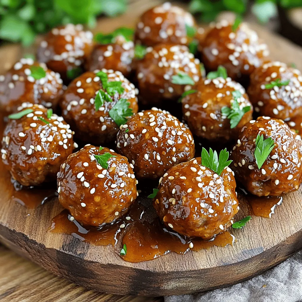 - 450 g gemahlenes Rindfleisch (oder Pute) - 120 g Semmelbrösel - 30 g geriebener Parmesan - 60 g frisch gehackte Petersilie - 1 Teelöffel Knoblauchpulver - 1 Teelöffel Zwiebelpulver - 1/2 Teelöffel Salz - 1/4 Teelöffel schwarzer Pfeffer - 1 Ei, verquirlt Für die Fleischbällchen brauche ich frisches Fleisch. Rind oder Pute ist gut. Semmelbrösel geben den Bällchen Struktur und Parmesan macht sie würziger. Petersilie bringt Farbe und frischen Geschmack. Die Gewürze wie Knoblauch- und Zwiebelpulver sorgen für Tiefe. - 120 g Honig - 60 ml Sojasauce - 2 Knoblauchzehen, fein gehackt - 1 Esslöffel Apfelessig - 1 Teelöffel Sesamöl (optional) Die Glasur ist das Highlight. Honig sorgt für Süße und eine schöne Glasur. Sojasauce bringt Umami, während frischer Knoblauch für einen tollen Geschmack sorgt. Apfelessig fügt Säure hinzu und das Sesamöl gibt einen nussigen Touch. Ich kann das Rindfleisch durch gemahlenen Truthahn ersetzen. Für eine glutenfreie Option nutze glutenfreie Semmelbrösel. Wenn kein Parmesan da ist, probiere einen anderen Hartkäse. Wenn du keinen Honig magst, verwende Ahornsirup. Diese Anpassungen machen das Rezept flexibel und passend für viele Diäten. Heize deinen Ofen auf 200 °C vor. Lege ein Backblech mit Backpapier aus. Das Backpapier hilft, die Bällchen nicht haften zu lassen. So sparst du dir das Putzen nach dem Backen. Nimm eine große Schüssel und gib die folgenden Zutaten hinein: - 450 g gemahlenes Rindfleisch (oder Pute) - 120 g Semmelbrösel - 30 g geriebener Parmesan - 60 g frisch gehackte Petersilie - 1 Teelöffel Knoblauchpulver - 1 Teelöffel Zwiebelpulver - 1/2 Teelöffel Salz - 1/4 Teelöffel schwarzer Pfeffer - 1 Ei, verquirlt Mische alles gut, bis es gleichmäßig ist. Du willst eine klebrige Masse, die gut zusammenhält. Nimm etwas von der Mischung und forme mit deinen Händen gleichmäßige Bällchen. Jedes Bällchen sollte etwa 2,5 cm groß sein. Lege die Bällchen auf das Backblech. Achte darauf, genügend Platz zwischen ihnen zu lassen. Backe die Bällchen im vorgeheizten Ofen für 15-20 Minuten. Sie sind fertig, wenn sie durchgegart und außen schön gebräunt sind. Um die perfekte Konsistenz zu erreichen, ist die Mischung der Zutaten entscheidend. Achte darauf, das Rindfleisch gut mit den Semmelbröseln zu vermengen. Das Hinzufügen von geriebenem Parmesan hilft, die Bällchen saftig zu machen. Verquirle das Ei gut, bevor du es hinzufügst. Das Ei bindet alles zusammen. Formen die Bällchen gleichmäßig, etwa 2,5 cm groß. So garen sie gleichmäßig. Die Glasur ist der Star dieses Rezepts. Wenn du die Süße reduzieren möchtest, verwende weniger Honig. Für mehr Geschmack kannst du Ingwer oder Chili hinzufügen. Auch eine Prise Limettensaft gibt der Glasur eine frische Note. Experimentiere mit verschiedenen Ketchup-Sorten oder BBQ-Saucen für eine persönliche Note. Jeder kann die Glasur nach seinem Geschmack anpassen. Serviere die Fleischbällchen auf einer schönen Platte. Beträufle sie mit der restlichen Glasur für mehr Geschmack. Streue Sesamsamen und gehackte Petersilie darüber. Diese Farben machen das Gericht ansprechend. Du kannst sie als Vorspeise oder Hauptgericht servieren. Sie passen gut zu Reis oder einem frischen Salat. So wird jede Mahlzeit zu einem Fest! {{image_4}} Wenn du nach einer veganen Option suchst, probiere Kichererbsen oder Linsen. Diese Hülsenfrüchte sind nahrhaft und lecker. Du kannst sie mit Haferflocken und Gewürzen mischen. Das gibt dir eine tolle Konsistenz. Auch gemahlene Nüsse oder Tofu sind gute Alternativen. Sie bringen Geschmack und Textur in deine Fleischbällchen. Um deinen Fleischbällchen mehr Geschmack zu verleihen, füge geriebenen Käse hinzu. Parmesan macht die Bällchen würziger. Auch frische Kräuter sind eine gute Wahl. Petersilie, Basilikum oder Oregano passen gut. Du kannst auch etwas scharfen Senf in die Mischung geben. Das sorgt für einen tollen Kick. Die Honig-Knoblauch-Glasur ist klassisch, aber du kannst sie anpassen. Füge etwas Chili oder Paprika hinzu, wenn du es schärfer magst. Für eine süßere Note kannst du Zimt oder Muskatnuss verwenden. Diese Gewürze bringen eine neue Dimension. Experimentiere mit verschiedenen Sojasaucen. Dunkle oder süße Sojasauce gibt einen anderen Geschmack. So wird deine Glasur immer spannend und neu. Um die Fleischbällchen frisch zu halten, lasse sie zuerst abkühlen. Lege sie dann in einen luftdichten Behälter. So bleiben sie saftig und lecker. Du kannst sie bis zu drei Tage im Kühlschrank aufbewahren. Achte darauf, dass der Behälter gut verschlossen ist. Das hilft, Gerüche zu vermeiden. Für die Glasur benutze einen kleinen Behälter. Lass die Glasur abkühlen und fülle sie hinein. Sie hält sich im Kühlschrank bis zu zwei Wochen. Wenn du die Glasur verwendest, erwärme sie leicht. Das macht sie wieder flüssig und einfach zu verwenden. Zum Erwärmen der Fleischbällchen gibt es einen einfachen Trick. Lege sie auf ein Backblech und erhitze sie im Ofen. Stelle den Ofen auf 180 °C und backe sie für etwa 10 Minuten. So bleiben sie warm und knusprig. Du kannst auch die Mikrowelle nutzen. Erhitze sie dort in kurzen Intervallen. Achte darauf, sie nicht zu überhitzen, damit sie nicht trocken werden. Um die Fleischbällchen saftiger zu machen, empfehle ich, etwas Milch oder Sahne hinzuzufügen. Auch ein extra Ei kann helfen. Wenn du das Fleisch nicht zu lange knetest, bleibt die Mischung locker und saftig. Verwende frische Zutaten, um den besten Geschmack zu erzielen. Ja, du kannst die Sojasauce ersetzen. Verwende Tamari für eine glutenfreie Option. Du kannst auch Kokosnuss-Aminos probieren, wenn du einen milderen Geschmack möchtest. Achte darauf, den Salzgehalt anzupassen, da diese Alternativen weniger salzig sind. Die Fleischbällchen halten im Kühlschrank etwa drei bis vier Tage. Stelle sicher, dass du sie in einem luftdichten Behälter aufbewahrst. Wenn du sie länger aufbewahren möchtest, friere sie ein. So bleiben sie bis zu drei Monate frisch und lecker. In diesem Artikel haben wir die Hauptzutaten für leckere Fleischbällchen und ihre Glasur behandelt. Ich habe auch gezeigt, wie Sie die Bällchen zubereiten und variieren können. Denken Sie an die Lagerung und Aufbewahrung, damit nichts verschwendet wird. Probieren Sie verschiedene Variationen aus, um neue Geschmackserlebnisse zu finden. Sei kreativ und passen Sie das Rezept Ihrem Stil an. Genießen Sie Ihre selbstgemachten Fleischbällchen!