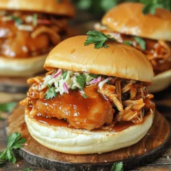 Für dieses köstliche Gericht brauchst du folgende Hauptzutaten: - 900 g entbeinte, hauchdünne Hähnchenschenkel - 60 ml reiner Ahornsirup - 60 ml Apfelessig - 60 ml Ketchup - 30 ml Worcestersauce (alkoholfrei) - 15 ml Dijon-Senf - 2 Knoblauchzehen, fein gehackt - 1 Teelöffel geräucherter Paprika - 1/2 Teelöffel schwarzer Pfeffer - 1/2 Teelöffel Salz - 1/4 Teelöffel Cayennepfeffer (optional, für Schärfe) - Frische Petersilie, gehackt (zum Garnieren) Diese Zutaten sorgen für ein süßes und rauchiges Aroma. Der Ahornsirup bringt eine wunderbare Süße. Der Apfelessig gibt einen leichten Kick. Das Hähnchen wird durch die Gewürze perfekt gewürzt. Die BBQ-Sauce ist der Star dieses Rezepts. Hier sind die zusätzlichen Zutaten: - 60 ml reiner Ahornsirup - 60 ml Ketchup - 30 ml Worcestersauce (alkoholfrei) - 15 ml Dijon-Senf - 2 Knoblauchzehen, fein gehackt - 1 Teelöffel geräucherter Paprika - 1/2 Teelöffel schwarzer Pfeffer - 1/2 Teelöffel Salz - 1/4 Teelöffel Cayennepfeffer (optional) Diese Kombination sorgt für ein reichhaltiges und vollmundiges Geschmacksprofil. Du kannst die BBQ-Sauce nach deinem Geschmack anpassen. Füge mehr Cayennepfeffer hinzu, wenn du es schärfer magst. Du kannst die Zutaten nach deinem Geschmack ändern. Hier sind einige Ideen: - Statt Hähnchen kannst du auch Schweinefleisch verwenden. - Probiere Honig anstelle von Ahornsirup für eine andere Süße. - Verwende roten oder weißen Essig, wenn du keinen Apfelessig hast. Mit diesen Varianten kannst du kreativ werden. Experimentiere mit Aromen, um dein perfektes Pulled Pork zu finden. Zuerst mache ich die BBQ-Sauce. Ich nehme eine mittelgroße Schüssel. Dort gebe ich 60 ml reinen Ahornsirup, 60 ml Apfelessig und 60 ml Ketchup. Dann füge ich 30 ml Worcestersauce, 15 ml Dijon-Senf und zwei fein gehackte Knoblauchzehen hinzu. Ich streue 1 Teelöffel geräucherten Paprika, 1/2 Teelöffel schwarzen Pfeffer, 1/2 Teelöffel Salz und 1/4 Teelöffel Cayennepfeffer hinein. Jetzt verrühre ich alles gut, bis es eine homogene Sauce ist. Diese Mischung gibt dem Hühnchen einen tollen Geschmack. Jetzt bereite ich die Hähnchenschenkel vor. Ich nehme 900 g entbeinte, hauchdünne Hähnchenschenkel. Ich lege sie gleichmäßig im Slow Cooker an. Es ist wichtig, dass sie nicht übereinanderliegen. So garen sie gleichmäßig und werden schön zart. Ich gieße die vorbereitete BBQ-Sauce gleichmäßig über die Hähnchenschenkel. Dann decke ich den Slow Cooker zu. Ich stelle ihn auf niedrige Stufe für 6-8 Stunden oder auf hohe Stufe für 3-4 Stunden ein. Das Hühnchen ist fertig, wenn es zart ist und sich leicht mit einer Gabel zerteilen lässt. Nach dem Garen zerkleinere ich das Hühnchen direkt im Slow Cooker mit zwei Gabeln. Ich vermenge es gut mit der Sauce. So wird jeder Bissen saftig und voller Geschmack. Die Garzeit ist entscheidend für zartes Hühnchen. Ich empfehle, die Hähnchenschenkel auf niedriger Stufe für 6 bis 8 Stunden zu garen. So bleibt das Fleisch besonders saftig. Wenn Sie es eilig haben, nutzen Sie die hohe Stufe. Hier sollten 3 bis 4 Stunden ausreichen. Überprüfen Sie das Hühnchen nach der Garzeit. Es sollte leicht mit einer Gabel zerteilt werden können. Um den Geschmack zu verbessern, können Sie einige Tricks anwenden. Fügen Sie mehr Gewürze hinzu, wie zum Beispiel mehr geräucherten Paprika oder frischen Knoblauch. Ein Spritzer Zitrone kann auch frische Noten bringen. Auch frische Kräuter wie Thymian oder Rosmarin passen gut dazu. Experimentieren Sie mit verschiedenen BBQ-Saucen oder sogar Chili, um eine würzige Note zu erzielen. Ein häufiger Fehler ist, das Hühnchen zu überladen. Achten Sie darauf, dass die Hähnchenschenkel nicht übereinander liegen. So gart das Fleisch gleichmäßig. Ein weiterer Fehler ist, die Sauce nicht gut zu vermengen. Mischen Sie die Sauce gut, damit sich die Aromen verbinden. Überprüfen Sie auch regelmäßig die Garzeit. Zu langes Garen kann das Fleisch trocken machen. {{image_4}} Du kannst das Hähnchen in diesem Rezept durch andere Fleischsorten ersetzen. Schweinefleisch ist eine tolle Wahl. Es wird zart und saftig, wenn du es langsam garst. Rindfleisch funktioniert auch gut. Achte darauf, die Garzeit anzupassen. Rindfleisch braucht oft länger als Hähnchen. Für ein veganes Gericht kannst du Jackfruit verwenden. Sie hat eine ähnliche Textur und nimmt die Aromen der Sauce gut auf. Jeder hat andere Vorlieben. Probiere verschiedene Gewürze, um den Geschmack zu ändern. Du könntest mehr Cayennepfeffer für mehr Schärfe hinzufügen. Oder füge geräucherten Paprika hinzu, um einen rauchigen Geschmack zu bekommen. Wenn du süßer magst, füge mehr Ahornsirup hinzu. Für eine fruchtige Note kannst du Ananasstücke in die Sauce geben. Sie passen gut zu dem süßen und rauchigen Aroma. Das Pulled Pork schmeckt besonders gut mit frischen Beilagen. Serviere es auf Brötchen mit knusprigem Coleslaw. Das bringt Frische und eine tolle Textur. Du kannst es auch in Salatblätter wickeln. Das ist leicht und gesund. Reis oder Quinoa sind ebenfalls gute Optionen. Sie nehmen die köstliche Sauce gut auf. Vergiss nicht, frische Petersilie zum Garnieren zu verwenden. Sie macht das Gericht lebendig und bunt. Nach dem Kochen kannst du das Pulled Pork sicher aufbewahren. Lass es zuerst auf Raumtemperatur abkühlen. Dann lege es in einen luftdichten Behälter. So bleibt es frisch. Im Kühlschrank hält es sich bis zu drei Tage. Achte darauf, dass der Behälter gut verschlossen ist. Das schützt vor Gerüchen und Feuchtigkeit. Wenn du mehr Pulled Pork hast, kannst du es einfrieren. Teile das Fleisch in Portionen auf. Lege jede Portion in einen Gefrierbeutel oder einen anderen gefrierfesten Behälter. Achte darauf, möglichst viel Luft herauszudrücken. So bleibt das Fleisch länger frisch. Im Gefrierfach hält sich das Pulled Pork bis zu drei Monate. Um die beste Qualität zu erhalten, friere es schnell ein. Um das Pulled Pork aufzuwärmen, gibt es einige einfache Methoden. Du kannst es in der Mikrowelle auf niedriger Stufe erwärmen. Achte darauf, es ab und zu umzurühren. Das hilft, die Hitze gleichmäßig zu verteilen. Eine andere Methode ist, es in einem Topf auf dem Herd zu erhitzen. Füge etwas Wasser oder Brühe hinzu, um das Fleisch saftig zu halten. Du kannst es auch im Ofen bei 150 Grad Celsius aufwärmen. Decke das Fleisch mit Alufolie ab, damit es nicht austrocknet. So bleibt dein Pulled Pork lecker und zart. Ja, du kannst die BBQ-Sauce im Voraus machen. Mische einfach alle Zutaten in einer Schüssel. Dann stelle die Sauce in den Kühlschrank. So sparst du Zeit, wenn du das Hühnchen zubereitest. Die Aromen können sogar besser werden, wenn sie etwas ruhen. Das Pulled Pork bleibt im Kühlschrank etwa drei bis vier Tage frisch. Verwende einen luftdichten Behälter. Wenn du es länger aufbewahren willst, friere es ein. So hält es bis zu drei Monate. Achte darauf, das Pulled Pork gut abzukühlen, bevor du es einfrierst. Es gibt viele leckere Beilagen, die gut dazu passen. Hier sind einige Ideen: - Knuspriger Coleslaw - Gegrilltes Gemüse - Kartoffelsalat - Süßkartoffelpüree - Baguette oder Brötchen zum Servieren Diese Beilagen ergänzen den süßen und rauchigen Geschmack des Pulled Pork perfekt. Um das perfekte Pulled Pork zu machen, brauchen Sie die richtigen Zutaten und eine klare Anleitung. Die Hauptzutaten sind entscheidend, während zusätzliche Sauce den Geschmack verstärkt. Beachten Sie die Kochzeiten und Tipps für zartes Hühnchen, um Fehler zu vermeiden. Variieren Sie das Rezept nach Ihrem Geschmack und denken Sie an passende Beilagen. Die richtige Lagerung sorgt für frische Reste. Mit diesen Tipps und Tricks wird jedes BBQ zu einem Erfolg. Genießen Sie Ihre Kreationen!