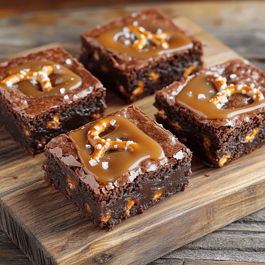 - 1 Tasse ungesalzene Butter (2 Sticks) - 1 Tasse weißer Zucker - 1 Tasse brauner Zucker, fest gepackt - 4 große Eier - 1 Teelöffel Vanilleextrakt - 1 Tasse Weizenmehl - 1 Tasse ungesüßtes Kakaopulver - 1/2 Teelöffel Backpulver - 1/2 Teelöffel Salz - 1 Tasse Brezelstücke (plus zusätzlich für die Dekoration) - 1 Tasse Karamellsauce (aus dem Geschäft oder selbstgemacht) - Meersalzflocken zur Garnitur Die ungesalzene Butter gibt den Brownies einen reichen Geschmack. Verwenden Sie wirklich frische Eier für eine beste Textur. Brauner Zucker macht die Brownies weich und feucht. Achten Sie darauf, dass das Kakaopulver ungesüßt ist. So bleibt der Geschmack perfekt ausgewogen. Für die Brezeln empfehle ich einen knusprigen Typ. So fügen sie den Brownies einen tollen Crunch hinzu. Wählen Sie hochwertige Butter und Zucker für den besten Geschmack. Achten Sie darauf, dass die Eier frisch sind. Das Kakaopulver sollte dunkel sein, um den Schokoladengeschmack zu vertiefen. Verwenden Sie auch echte Vanille für ein intensives Aroma. Die Brezeln müssen frisch und knackig sein, um die perfekte Textur zu erzielen. Meersalzflocken müssen fein sein, damit sie gleichmäßig schmelzen und den süßen Karamellgeschmack heben. Heize deinen Ofen auf 175°C vor. Dies ist die ideale Temperatur für leckere Brownies. Fette eine Backform von 23x33 cm ein. Lege die Form mit Backpapier aus. Lass das Papier an den Seiten überstehen. Das hilft dir später, die Brownies leicht herauszunehmen. Schmelze die Butter in einem mittelgroßen Topf. Mache dies bei mittlerer Hitze, bis sie ganz flüssig ist. Nimm den Topf vom Herd. Mische den weißen und den braunen Zucker gut unter die Butter. Rühre, bis die Masse gleichmäßig aussieht. Füge die Eier einzeln hinzu. Rühre nach jedem Ei gut um. Gib dann den Vanilleextrakt dazu und vermische alles. Nehme eine separate Schüssel. Siebe das Mehl, Kakaopulver, Backpulver und Salz zusammen. Diese trockenen Zutaten füge langsam zur Butter-Zucker-Mischung hinzu. Rühre vorsichtig, bis alles verbunden ist. Achte darauf, nicht zu viel zu rühren. Füge die Brezelstücke hinzu und hebe sie sanft unter den Teig. Gieße die Hälfte des Teigs in die Backform. Verteile die Hälfte der Karamellsauce gleichmäßig darüber. Danach kommt der restliche Teig obendrauf. Swirle die restliche Karamellsauce auf die Oberfläche. Streue noch mehr Brezelstücke und Meersalzflocken darauf. Backe die Brownies 30 bis 35 Minuten. Prüfe mit einem Zahnstocher, ob sie fertig sind. Ein paar feuchte Krümel sollten daran haften bleiben. Lass die Brownies 15 Minuten in der Form abkühlen. Hebe sie dann mit dem Backpapier auf ein Kuchengitter. Lass sie vollständig abkühlen, bevor du sie in Quadrate schneidest. Um den besten Geschmack zu erreichen, nutzen Sie frische Zutaten. Frische Eier und hochwertige Butter machen einen großen Unterschied. Ich empfehle, ungesüßtes Kakaopulver von bester Qualität zu wählen. Das verstärkt den Schokoladengeschmack. Die Kombination von weißem und braunem Zucker sorgt für eine tolle Textur und Tiefe. Verwenden Sie auch grobes Meersalz. Es hebt die Süße des Karamells hervor und gibt den Brezeln einen tollen Crunch. Ein häufiger Fehler ist, den Teig zu stark zu rühren. Das kann die Brownies zäh machen. Mischen Sie die trockenen Zutaten nur so lange, bis sie feucht sind. Achten Sie darauf, die Backzeit genau zu beobachten. Überbacken macht die Brownies trocken. Wenn der Zahnstocher mit feuchten Krümeln herauskommt, sind sie fertig. Lassen Sie die Brownies nach dem Backen etwas abkühlen, bevor Sie sie schneiden. Dadurch bleibt die Form erhalten. Um die Brownies schön zu präsentieren, verwenden Sie ein Holzbrett oder einen dekorativen Teller. Beträufeln Sie sie mit zusätzlicher Karamellsauce und streuen Sie mehr Meersalz darüber. Fügen Sie ein paar ganze Brezelstücke als Garnitur hinzu. Das sieht appetitlich aus. Servieren Sie die Brownies mit einer Kugel Vanilleeis für einen tollen Kontrast. So macht jeder Biss Freude und die Gäste werden begeistert sein! {{image_4}} Um Ihre gesalzenen Karamell-Brezel-Braunies aufzupeppen, können Sie verschiedene Zutaten hinzufügen. Hier sind einige Ideen: - Nüsse: Walnüsse oder Pekannüsse geben einen schönen Crunch. - Schokolade: Fügen Sie Schokoladenstückchen für extra Schokoladengeschmack hinzu. - Fruits: Frische Himbeeren oder Kirschen sorgen für eine fruchtige Note. Diese Variationen machen Ihre Brownies einzigartig und lecker. Experimentieren Sie mit verschiedenen Kombinationen, um Ihre perfekte Mischung zu finden. Wenn Sie auf eine spezielle Diät achten, können Sie einige Anpassungen vornehmen. Hier sind einige Vorschläge: - Glutenfrei: Ersetzen Sie das Weizenmehl durch glutenfreies Mehl. - Vegan: Verwenden Sie pflanzliche Butter und ersetzen Sie Eier durch Apfelmus oder Leinsamen. - Zuckerfrei: Nutzen Sie alternative Süßstoffe wie Stevia oder Erythrit. Diese Anpassungen sorgen dafür, dass jeder Ihre Brownies genießen kann, unabhängig von Diätvorgaben. Die Kombination von Brezeln mit anderen Süßigkeiten macht diese Brownies besonders. Hier sind einige Ideen: - Kekse: Zerbröseln Sie Ihre Lieblingskekse und fügen Sie sie dem Teig hinzu. - Marshmallows: Kleine Marshmallows sorgen für einen süßen und weichen Biss. - Karamellbonbons: Würfeln Sie Karamellbonbons und mischen Sie sie unter die Brownies. Diese Kombinationen bringen zusätzliche Texturen und Geschmäcker in Ihr Dessert. Probieren Sie verschiedene Möglichkeiten aus und finden Sie Ihren Favoriten! Um die gesalzenen Karamell-Brezel-Braunies frisch zu halten, bewahre sie in einem luftdichten Behälter auf. Du kannst die Brownies einfach in den Behälter legen. Lege ein Stück Backpapier zwischen die Schichten, um ein Ankleben zu verhindern. Halte die Brownies bei Raumtemperatur, wenn du sie innerhalb einer Woche isst. Für längere Aufbewahrung lagere sie im Kühlschrank. Die Haltbarkeit dieser köstlichen Brownies liegt bei etwa einer Woche. Im Kühlschrank bleiben sie frisch und lecker. Bei Zimmertemperatur sind sie meist nur fünf Tage gut. Achte darauf, dass die Brownies gut verpackt sind, damit sie nicht austrocknen. Wenn du sie länger aufbewahren möchtest, friere sie ein. Um die Brownies einzufrieren, schneide sie in Portionen. Wickel jede Portion in Frischhaltefolie ein. Lege die eingewickelten Brownies in einen Gefrierbeutel. Beschrifte den Beutel mit dem Datum. So weißt du, wie lange sie eingefroren sind. Zum Auftauen nimm die Brownies einfach aus dem Gefrierbeutel. Lass sie bei Raumtemperatur an einem trockenen Ort auftauen. So bleiben sie weich und schmackhaft. Um die Konsistenz der Brownies zu verbessern, achte auf die Zutaten. Verwende frische Eier und hochwertige Butter. Mische die trockenen und nassen Zutaten vorsichtig. Vermeide es, zu lange zu rühren. Das sorgt für eine zarte Textur. Ein weiterer Tipp: Backe die Brownies nicht zu lange. Sie sollten leicht feucht in der Mitte sein. So bleiben sie weich und lecker. Die besten Brezeln findest du in deinem lokalen Supermarkt oder beim Bäcker. Achte auf die frischen, knusprigen Brezeln. Brezeln mit grobem Salz sind ideal. Du kannst auch online nach speziellen Marken suchen. Einige Feinkostläden bieten handgemachte Brezeln an. Diese sind oft von höherer Qualität. Probiere verschiedene Sorten aus, um den besten Geschmack zu finden. Ja, du kannst Karamellsauce ersetzen. Nutze Schokoladensauce für einen anderen Geschmack. Auch Erdnussbutter oder Fruchtsaucen passen gut. Achte darauf, die Konsistenz ähnlich zu halten. Du kannst auch eine Mischung aus verschiedenen Saucen verwenden. Das gibt den Brownies eine interessante Note. Sei kreativ, und finde deinen eigenen Favoriten! Die gesalzenen Karamell-Brezel-Braunies sind ein echter Genuss. Wir haben die besten Zutaten besprochen, wie man den Teig zubereitet, und welche Fehler man vermeiden sollte. Durch die Variationen können Sie kreativ werden und eigene Ideen umsetzen. Ich hoffe, Sie wissen nun, wie man diese leckeren Brownies lagert und ihre Haltbarkeit sichert. Versuchen Sie es selbst und genießen Sie jeden Bissen!