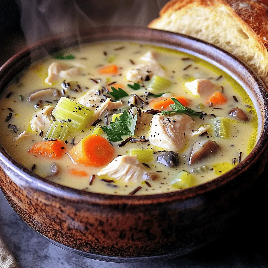 Um eine schmackhafte Hühner- und Wildreissuppe zu machen, benötigen Sie: - 450 g Hähnchenschenkel oder -brust, gewürfelt - 250 g Wildreis, gewaschen - 1 mittelgroße Zwiebel, gehackt - 2 Knoblauchzehen, fein gehackt - 2 Karotten, gewürfelt - 2 Selleriestangen, gewürfelt - 250 g Champignons, in Scheiben geschnitten - 1,5 l Hühnerbrühe - 240 ml Schlagsahne - 1 Teelöffel getrockneter Thymian - 1 Teelöffel getrockneter Rosmarin - Salz und Pfeffer nach Geschmack - 2 Esslöffel Olivenöl - 2 Esslöffel frische Petersilie, gehackt (zum Garnieren) Frische Zutaten bringen mehr Geschmack. Zum Beispiel, frisches Gemüse macht die Suppe lebendiger. Das Hähnchen wird zart und saftig, wenn es frisch ist. Getrocknete Kräuter wie Thymian und Rosmarin sind länger haltbar. Sie geben auch tollen Geschmack. Achten Sie darauf, frische Zutaten zu wählen, wenn Sie können. Sie haben viele Alternativen. Statt Hähnchen können Sie auch Pute verwenden. Für Vegetarier gibt es die Option, Tofu oder Kichererbsen zu nutzen. Anstelle von Wildreis kann auch normaler Reis verwendet werden. Möchten Sie die Suppe cremiger? Dann fügen Sie mehr Schlagsahne hinzu. Ihre Kreativität macht das Gericht einzigartig und lecker. Zuerst nimmst du die gewürfelten Hähnchenteile. Erhitze das Olivenöl in einem großen Topf bei mittlerer Hitze. Gib die Hähnchenstücke hinein und würze sie mit Salz und Pfeffer. Brate das Hähnchen etwa 5 bis 7 Minuten. Es sollte goldbraun werden und sich leicht vom Boden lösen. Dies gibt der Suppe einen tollen Geschmack. Jetzt kommt das Gemüse. Füge die gehackte Zwiebel, den Knoblauch, die gewürfelten Karotten und den Sellerie in den Topf. Brate das Gemüse für 5 Minuten. Es sollte weich werden und gut duften. Danach gib die in Scheiben geschnittenen Champignons dazu. Brate alles weitere 3 Minuten. Die Pilze geben einen schönen Geschmack und Flüssigkeit ab. Nun ist es Zeit für den Wildreis. Gib den gewaschenen Wildreis in den Topf. Füge die Hühnerbrühe dazu und rühre alles gut um. Streue den getrockneten Thymian und Rosmarin darüber. Lass die Mischung aufkochen. Wenn die Suppe kocht, senke die Hitze und decke den Topf ab. Lass die Suppe 30 bis 35 Minuten köcheln, bis der Wildreis zart ist. Um die perfekte Konsistenz zu erzielen, achte auf die Schlagsahne. Füge sie am Ende hinzu. Das macht die Suppe cremig und reichhaltig. Wenn die Suppe zu dünn ist, lasse sie einfach länger köcheln. So reduziert sich die Flüssigkeit und wird dicker. Achte darauf, die Suppe nach dem Kochen einige Minuten stehen zu lassen. So dickt sie weiter ein. Kräuter bringen Geschmack. Verwende frische Petersilie zum Garnieren. Sie gibt einen frischen Kick. Du kannst auch frischen Thymian und Rosmarin hinzufügen. Diese Kräuter geben der Suppe mehr Tiefe. Wenn du experimentierfreudig bist, probiere auch andere Kräuter wie Estragon oder Basilikum. Diese können neue Aromen bieten und die Suppe aufpeppen. Ein häufiger Fehler ist, die Brühe nicht richtig zu würzen. Probiere die Brühe, bevor du die Schlagsahne hinzufügst. So kannst du den Salzgehalt anpassen. Ein weiterer Fehler ist, den Wildreis nicht lange genug zu kochen. Er muss zart sein, um die beste Textur zu bieten. Achte darauf, den Topf abzudecken, damit die Hitze nicht entweicht. So kocht der Reis gleichmäßiger und schneller. {{image_4}} Die Slow Cooker-Version ist einfach und bequem. Du kannst alle Zutaten in den Slow Cooker geben. Das Hähnchen, der Wildreis, das Gemüse und die Brühe kommen einfach zusammen. Setze ihn auf niedrig und lass ihn 6-8 Stunden kochen. Am Ende rührst du die Sahne ein. So wird die Suppe schön cremig und lecker. Mit dem Instant Pot geht es noch schneller. Brate zuerst das Hähnchen und das Gemüse in der Funktion „Sautieren“ an. Dann gib den Wildreis und die Brühe dazu. Schließe den Deckel und koche die Suppe 25 Minuten unter hohem Druck. Nach dem Kochen lass den Druck schnell ab. Das spart Zeit und bringt all die tollen Aromen zusammen. Für eine vegetarische Variante kannst du das Hähnchen durch Tofu oder Kichererbsen ersetzen. Verwende Gemüsebrühe anstelle der Hühnerbrühe. Du kannst auch mehr Gemüse hinzufügen, wie Brokkoli oder Spinat. Diese Alternativen machen die Suppe bunt und nahrhaft. Experimentiere mit deinen Lieblingszutaten, um deine eigene Version zu kreieren. Um die cremige Hühner- und Wildreissuppe richtig zu lagern, lass sie zuerst abkühlen. Fülle sie dann in einen luftdichten Behälter. Achte darauf, so viel Luft wie möglich herauszudrücken, bevor du den Deckel schließt. Das verhindert, dass die Suppe einen unangenehmen Geschmack annimmt. Du kannst die Suppe auch in Portionen aufteilen. So hast du immer eine schnelle Mahlzeit bereit. Wenn du Reste hast, erwärme die Suppe langsam. Gieße sie in einen Topf und erhitze sie bei mittlerer Hitze. Rühre die Suppe gelegentlich, damit sie gleichmäßig warm wird. Du kannst etwas Wasser oder Brühe hinzufügen, falls die Suppe zu dick ist. Eine Mikrowelle ist auch möglich. Erwärme die Suppe in einem mikrowellengeeigneten Behälter. Decke ihn ab, um Spritzer zu vermeiden, und erhitze in Intervallen von 1-2 Minuten. Im Kühlschrank bleibt die Suppe etwa 3 bis 4 Tage frisch. Stelle sicher, dass sie gut verpackt ist. Im Gefrierfach kannst du die Suppe bis zu 3 Monate aufbewahren. Achte darauf, sie in einem gefrierfesten Behälter zu lagern. Markiere den Behälter mit dem Datum, damit du weißt, wie lange sie schon gefroren ist. Vor dem Servieren solltest du die gefrorene Suppe über Nacht im Kühlschrank auftauen. Ja, gefrorenes Gemüse ist eine tolle Option. Es spart Zeit und ist oft frisch gefroren. Das bedeutet, es behält viele Nährstoffe. Sie können gefrorene Karotten, Sellerie und Erbsen verwenden, um die Suppe noch einfacher zu machen. Achten Sie darauf, die gefrorenen Zutaten nach dem Anbraten des Hähnchens hinzuzufügen. So kochen sie gut durch und geben der Suppe viel Geschmack. Um die Suppe gesünder zu machen, können Sie einige einfache Änderungen vornehmen. Verwenden Sie weniger Sahne oder ersetzen Sie sie durch griechischen Joghurt. Das reduziert die Kalorien, aber die Suppe bleibt cremig. Fügen Sie mehr Gemüse wie Spinat oder Brokkoli hinzu. Das steigert den Nährstoffgehalt und sorgt für zusätzliche Farben. Verwenden Sie auch weniger Salz und mehr frische Kräuter für den Geschmack. Die beste Beilage zu dieser Suppe ist frisches, knuspriges Brot. Es passt perfekt zum Eintunken. Auch ein einfacher grüner Salat mit einem leichten Dressing ist eine gute Wahl. Möchten Sie etwas Besonderes? Probieren Sie ein Stück Quiche oder einige Käsecracker. Diese Beilagen machen Ihr Essen noch leckerer und runden das Gericht ab. Die Hühner- und Wildreissuppe ist einfach zuzubereiten und voller Geschmack. Wir haben die besten Zutaten und Alternativen betrachtet. Die Schritt-für-Schritt-Anleitung hilft dir, alles richtig zu machen. Mit unseren Tipps erreichst du die perfekte Konsistenz und das beste Aroma. Variationen wie Slow Cooker oder Instant Pot machen das Rezept flexibel. Vergiss nicht, wie wichtig die richtige Lagerung ist, um die Suppe frisch zu halten. Denke daran, dass frische und gesunde Zutaten den Unterschied machen. Lass deiner Kreativität freien Lauf und genieße deine Suppe!