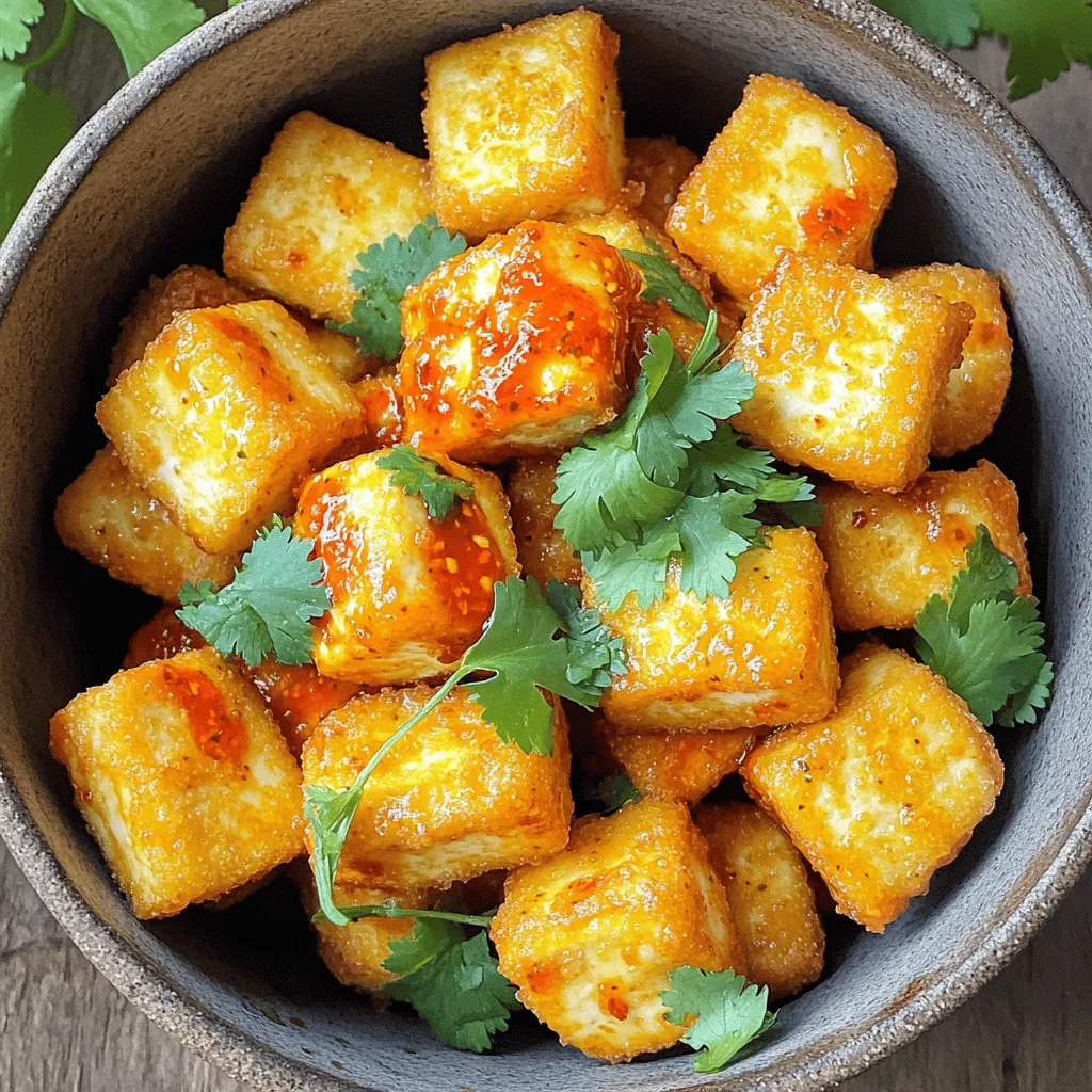 - 400 g fester Tofu, gepresst und gewürfelt - 3 Esslöffel Sriracha-Sauce - 2 Esslöffel Sojasauce - 1 Esslöffel Honig oder Ahornsirup Die Hauptzutaten geben den Nuggets ihren tollen Geschmack. Tofu ist eine großartige Proteinquelle. Sriracha bringt die Schärfe. Sojasauce sorgt für Umami. Honig oder Ahornsirup balanciert die Schärfe aus. - 4 Knoblauchzehen, gehackt - 1 Esslöffel Sesamöl - 1 Teelöffel geräuchertes Paprikapulver - Salz und Pfeffer nach Geschmack Die Gewürze und Öle sind wichtig für das Aroma. Knoblauch verleiht Tiefe. Sesamöl bringt einen nussigen Geschmack. Geräuchertes Paprikapulver fügt eine rauchige Note hinzu. Salz und Pfeffer runden alles ab. - Frischer Koriander zum Garnieren (optional) Koriander ist eine schöne Garnierung. Er bringt Frische und Farbe. Verwenden Sie ihn, wenn Sie möchten. Es ist nicht nötig, aber es macht das Gericht noch ansprechender. Um perfekte Tofu-Nuggets zu machen, beginne mit dem Pressen des Tofus. Wickel ihn in ein sauberes Küchentuch. Lege ein schweres Objekt darauf, um das Wasser herauszupressen. Lass ihn etwa 15 Minuten so liegen. Danach schneide den Tofu in mundgerechte Würfel. Diese Würfel sind die Basis für die knusprigen Nuggets. Jetzt ist es Zeit für die Marinade. Nimm eine Schüssel und vermenge die Sriracha-Sauce, Sojasauce, Honig und die gehackten Knoblauchzehen. Füge das Sesamöl und das geräucherte Paprikapulver hinzu. Vergiss nicht, auch Salz und Pfeffer nach deinem Geschmack einzurühren. Gib nun die Tofuwürfel in die Marinade. Mische alles gut, sodass der Tofu gleichmäßig bedeckt ist. Lass ihn mindestens 30 Minuten marinieren. So zieht der Geschmack richtig ein. Nach der Marinierzeit ist der Tofu bereit für den Airfryer. Bestreue die Tofuwürfel gleichmäßig mit Maisstärke. Dies gibt den Nuggets eine schöne Knusprigkeit. Heize den Airfryer auf 190°C vor. Das dauert etwa 5 Minuten. Lege die marinierten Tofu-Nuggets in einer einzelnen Schicht in den Korb. Achte darauf, dass der Korb nicht überfüllt ist. Frittier die Nuggets für 15-20 Minuten. Schüttel den Korb zur Hälfte der Garzeit, damit sie gleichmäßig garen. Nach dem Frittieren sind sie goldbraun und knusprig. Maisstärke ist der Schlüssel zu knusprigen Tofu-Nuggets. Bestreue die Stücke gleichmäßig mit Maisstärke. Diese Schicht hilft, die Feuchtigkeit zu entziehen und sorgt für eine tolle Textur. Heize deinen Airfryer gut vor. Stelle ihn auf 190°C (375°F) ein und lasse ihn fünf Minuten laufen. Dieses Vorheizen macht den Unterschied. Es sorgt dafür, dass die Nuggets von Anfang an knusprig werden. Marinieren ist wichtig für den Geschmack. Lass den Tofu mindestens 30 Minuten in der Marinade. Je länger er mariniert, desto besser zieht die Würze ein. Du kannst die Marinierzeit sogar noch verlängern, wenn du mehr Geschmack willst. Platziere die Nuggets in einer einzigen Schicht im Airfryer. Überfüllung führt zu ungleichmäßigem Garen. Die Luft muss zirkulieren können, damit alles gleichmäßig knusprig wird. Wenn nötig, brate die Nuggets in mehreren Durchgängen. So wird jeder Biss perfekt! {{image_4}} Es gibt viele Wege, den Geschmack dieser Tofu-Nuggets zu ändern. Eine einfache Möglichkeit ist, Chili-Pulver oder andere Chilisaucen zu verwenden. Diese geben den Nuggets einen extra Kick. Wenn du es würziger magst, probiere frische Chilis. Sie sind eine tolle Ergänzung. Eine weitere Idee ist, Ingwer zur Marinade hinzuzufügen. Ingwer bringt eine frische Note und einen leicht scharfen Geschmack. Das passt perfekt zum Knoblauch und der Sriracha. Einfach ein bisschen frischen Ingwer reiben und in die Marinade mischen. Wenn du eine vegane Option suchst, ersetze den Honig durch Agavendicksaft. Agavendicksaft ist süß und passt gut zu den anderen Zutaten. So bleibt der Geschmack gleich, und du hast ein leckeres veganes Gericht. Zu diesen Tofu-Nuggets passen viele Beilagen. Reis ist eine klassische Wahl. Er ist einfach und füllt gut. Quinoa ist eine nahrhafte Alternative. Sie hat einen leichten nussigen Geschmack und ist gesund. Eine frische Salatmischung ist auch eine gute Idee. Sie bringt Farbe auf den Teller und macht das Gericht leichter. Du kannst verschiedene Gemüsesorten verwenden, um den Salat anzupassen. Bewahre die Reste der Tofu-Nuggets in einem luftdichten Behälter auf. Stelle sicher, dass die Nuggets vollständig abgekühlt sind, bevor du sie in den Kühlschrank stellst. So bleiben sie frisch und lecker. Du kannst sie bis zu fünf Tage lang aufbewahren. Um die Nuggets aufzuwärmen, benutze den Airfryer oder den Ofen. Heize den Airfryer auf 180°C vor. Lege die Nuggets in den Korb und wärme sie für 5-7 Minuten auf. Alternativ kannst du die Nuggets im Ofen bei 180°C für 10-15 Minuten aufwärmen. So werden sie wieder knusprig. Die Nuggets halten sich gut im Kühlschrank. Achte darauf, sie in einem gut verschlossenen Behälter zu lagern. Wenn du die Nuggets länger aufbewahren möchtest, kannst du sie auch einfrieren. Friere sie in einer einzigen Schicht ein und lege sie danach in einen Gefrierbeutel. So bleiben sie bis zu drei Monate frisch. Die Gesamtzeit für die Zubereitung beträgt etwa 1 Stunde. Die Vorbereitungszeit liegt bei 45 Minuten. Dabei drücken Sie den Tofu, schneiden ihn und marinieren ihn. Die Frittierzeit im Airfryer dauert 15 bis 20 Minuten. Diese Schritte machen die Nuggets knusprig und lecker. Ja, Sie können die Nuggets auch im Ofen zubereiten. Heizen Sie den Ofen auf 200°C vor. Legen Sie die marinierten Tofu-Nuggets auf ein Backblech, das mit Backpapier ausgelegt ist. Backen Sie die Nuggets für 25 bis 30 Minuten. Wenden Sie sie nach der Hälfte der Zeit, damit sie gleichmäßig bräunen. Ja, dieses Rezept kann glutenfrei sein. Verwenden Sie glutenfreie Sojasauce oder Tamari anstelle der normalen Sojasauce. Achten Sie darauf, dass alle anderen Zutaten auch glutenfrei sind. So genießen Sie die Nuggets ohne Bedenken. Um Tofu richtig zu schneiden, pressen Sie ihn zuerst, um Wasser zu entfernen. Wickeln Sie ihn in ein Küchentuch und legen Sie ein schweres Objekt darauf. Nach 15 Minuten können Sie den Tofu in mundgerechte Würfel schneiden. So wird er gleichmäßig und einfach zu marinieren. Du hast nun alle Schritte zur Zubereitung knuspriger Tofu-Nuggets gelernt. Wir haben die Hauptzutaten, Gewürze und die richtige Marinade durchgenommen. Außerdem weißt du, wie du die Nuggets im Airfryer perfekt frittierst und aufbewahrst. Der Weg zu köstlichen Tofu-Nuggets ist einfach. Probiere verschiedene Variationen. Mit diesen Tipps wird dein Gericht sicher ein Hit!