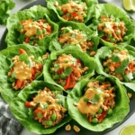 Um die perfekten würzigen Thai Erdnuss-Lettuce Wraps zu machen, brauchst du die folgenden Hauptzutaten: - 450 g gemahlenes Hähnchen oder Pute - 1 Esslöffel Pflanzenöl - 2 Knoblauchzehen, gehackt - 2,5 cm frischer Ingwer, gerieben - 1 rote Paprika, gewürfelt - 1 Karotte, geraspelt - 1 Tasse Zuckererbsen, grob gehackt - 60 g Frühlingszwiebeln, in Scheiben geschnitten - 60 g frischer Koriander, gehackt - 1 Kopf Eisbergsalat oder Butterkopfsalat, Blätter getrennt - Gehackte Erdnüsse zum Garnieren Diese Zutaten liefern dir ein leckeres und gesundes Gericht. Das Hähnchen oder die Pute ist die Basis. Frisches Gemüse bringt Farbe und Crunch. Für den besonderen Geschmack brauchst du diese Gewürze und Saucen: - 1 Esslöffel Sojasauce - 1 Esslöffel Fischsauce (oder Sojasauce für eine vegetarische Option) - 1 Esslöffel Limettensaft - 1 Esslöffel brauner Zucker - 80 g cremige Erdnussbutter Die Kombination dieser Gewürze gibt den Wraps den würzigen Kick. Die Erdnussbutter macht die Sauce cremig und reichhaltig, während die Limette für Frische sorgt. Um deine Erdnuss-Lettuce Wraps zu ergänzen, empfehle ich: - Frische Limettenviertel - Zusätzliche gehackte Erdnüsse - Mehr frischen Koriander Diese Beilagen bringen noch mehr Geschmack. Limetten bringen eine spritzige Note. Die Erdnüsse geben zusätzlichen Crunch. Zuerst benötigst du frische Zutaten. Hier sind die Hauptzutaten: - 450 g gemahlenes Hähnchen oder Pute - 1 Esslöffel Pflanzenöl - 2 Knoblauchzehen, gehackt - 2,5 cm frischer Ingwer, gerieben - 1 rote Paprika, gewürfelt - 1 Karotte, geraspelt - 1 Tasse Zuckererbsen, grob gehackt - 60 g Frühlingszwiebeln, in Scheiben geschnitten - 60 g frischer Koriander, gehackt - 1 Esslöffel Sojasauce - 1 Esslöffel Fischsauce (oder Sojasauce für eine vegetarische Option) - 1 Esslöffel Limettensaft - 1 Esslöffel brauner Zucker - 80 g cremige Erdnussbutter - 1 Kopf Eisbergsalat oder Butterkopfsalat, Blätter getrennt - Gehackte Erdnüsse zum Garnieren Sammle alles an einem Ort. So sparst du Zeit beim Kochen. Erhitze das Pflanzenöl in einer großen Pfanne bei mittlerer Hitze. Wenn das Öl heiß ist, füge den gehackten Knoblauch und den geriebenen Ingwer hinzu. Brate sie etwa eine Minute lang an, bis sie gut riechen. Jetzt kommt das gemahlene Hähnchen oder die Pute in die Pfanne. Zerkleinere das Fleisch mit einem Spatel. Koche es fünf bis sieben Minuten, bis es gleichmäßig gebräunt ist. Füge nun die gewürfelte rote Paprika, die geraspelte Karotte und die gehackten Zuckererbsen hinzu. Koche diese Mischung für weitere zwei bis drei Minuten, bis das Gemüse weich ist. In einer kleinen Schüssel vermischst du die Sojasauce, die Fischsauce, den Limettensaft, den braunen Zucker und die cremige Erdnussbutter. Schlage die Mischung mit einem Schneebesen, bis sie glatt ist. Gieße die Erdnuss-Saucenmischung über die Fleisch- und Gemüsemischung in der Pfanne. Rühre gut um, damit alle Zutaten gleichmäßig beschichtet sind. Lass alles zwei Minuten lang durchwärmen. Nimm die Pfanne vom Herd. Rühre die geschnittenen Frühlingszwiebeln und den gehackten Koriander unter. Jetzt bist du bereit, die Wraps zu füllen! Nehme ein Salatblatt, gebe einen Löffel der würzigen Erdnuss-Mischung in die Mitte und bestreue es mit gehackten Erdnüssen für zusätzlichen Crunch. Die Zubereitung der Wraps ist einfach. Beginne mit frischen Zutaten. Frischer Knoblauch und Ingwer geben viel Geschmack. Achte darauf, das Fleisch gut zu bräunen. Das sorgt für einen tollen Geschmack. Das Gemüse sollte knackig bleiben. So bleibt der Biss erhalten. Die Erdnuss-Sauce musst du gut vermischen. Sie sollte glatt und cremig sein. Gieße die Sauce über das Fleisch und Gemüse. Rühre alles gut um, bis es gleichmäßig bedeckt ist. Wenn du besondere diätetische Bedürfnisse hast, gibt es viele Optionen. Für eine vegetarische Version kannst du Tofu verwenden. Achte darauf, den Tofu gut zu pressen und zu braten. Wenn du glutenfrei essen möchtest, nimm glutenfreie Sojasauce. Du kannst auch die Fischsauce weglassen. Füge stattdessen mehr Sojasauce hinzu. Für eine schärfere Note kannst du Chili-Paste nutzen. Eine ansprechende Präsentation macht das Essen noch besser. Arrangiere die Wraps auf einer großen Platte. Dekoriere sie mit gehackten Erdnüssen und frischem Koriander. Das sieht appetitlich aus und bringt Farbe auf den Tisch. Serviere Limettenviertel neben den Wraps. So kann jeder nach Belieben nachwürzen. Das gibt den Wraps einen frischen Kick. {{image_4}} Wenn Sie eine vegetarische oder vegane Version der würzigen Thai Erdnuss-Lettuce Wraps machen möchten, gibt es einfache Alternativen. Ersetzen Sie das Hähnchen oder die Pute durch Tofu oder Tempeh. Diese sind proteinreich und nehmen gut Aromen auf. Verwenden Sie die gleiche Menge wie beim Fleisch. Für die Sojasauce können Sie die Fischsauce durch eine zusätzliche Portion Sojasauce ersetzen. Das verleiht den Wraps dennoch viel Geschmack. Sie können auch andere Proteine in diesem Rezept verwenden. Probieren Sie Hackfleisch aus Rind oder Schwein für eine andere Geschmacksnote. Garnelen sind eine weitere leckere Wahl, die gut zu den Aromen passt. Achten Sie darauf, die Garzeit anzupassen. Die Wraps bleiben weiterhin schnell zubereitet und schmackhaft. Das Gemüse in den Wraps kann leicht angepasst werden. Verwenden Sie Gemüse, das Ihnen schmeckt oder das gerade Saison hat. Zucchini, Brokkoli oder Pilze sind tolle Alternativen. Sie können auch zusätzliches Gemüse wie Avocado für eine cremige Textur hinzufügen. Experimentieren Sie mit verschiedenen Kombinationen, um Ihre Lieblingsversion zu finden. Um die Reste deiner würzigen Thai Erdnuss-Lettuce Wraps richtig zu lagern, füge sie in einen luftdichten Behälter. Achte darauf, das Gemüse und die Erdnuss-Mischung getrennt von den Salatblättern zu lagern. So bleiben die Blätter frisch und knackig. Stelle den Behälter in den Kühlschrank. So bleiben die Reste bis zu drei Tage haltbar. Wenn du die Reste aufwärmen möchtest, tue dies vorsichtig. Verwende eine Pfanne oder die Mikrowelle. Erhitze die Mischung in der Pfanne bei mittlerer Hitze. Füge ein wenig Wasser hinzu, um das Austrocknen zu verhindern. Wenn du die Mikrowelle nutzt, erwärme die Mischung in kurzen Intervallen. So bleibt alles saftig und lecker. Die Haltbarkeit der Zutaten variiert. Frisches Gemüse wie Paprika und Karotten hält sich im Kühlschrank etwa eine Woche. Gemahlenes Hähnchen oder Pute bleibt im Kühlschrank bis zu zwei Tage frisch. Erdnussbutter kann in der Speisekammer mehrere Monate halten, solange sie gut verschlossen ist. Achte darauf, deine Zutaten vor dem Kochen auf Frische zu überprüfen. Die Schärfe der würzigen Thai Erdnuss-Lettuce Wraps ist mild bis mittel. Die Zutaten bringen viel Geschmack, ohne übermäßig scharf zu sein. Wenn Sie es schärfer mögen, können Sie etwas Chili oder Sriracha hinzufügen. So passen Sie die Schärfe an Ihren Geschmack an. Das Rezept ist sehr flexibel. Ja, Sie können die Erdnussbutter ersetzen. Eine gute Option ist Mandelbutter oder Cashewbutter. Diese Nüsse bringen ebenfalls einen tollen Geschmack. Achten Sie jedoch darauf, dass der Geschmack leicht anders wird. Wenn Sie eine nussfreie Option suchen, probieren Sie Sonnenblumenbutter. Diese ist auch cremig und lecker. Für Beilagen empfehle ich frische Gemüsesalate oder Reis. Ein einfacher Gurkensalat passt gut dazu. Sie können auch Quinoa oder Jasminreis anbieten. Diese Beilagen bringen einen tollen Kontrast zu den Wraps. Limettenviertel sind auch eine gute Idee, um den Geschmack zu verstärken. In diesem Artikel haben wir die Zutaten und Schritte für würzige Thai Erdnuss-Lettuce Wraps behandelt. Du hast gelernt, wie man die Hauptzutaten vorbereitet und die Erdnuss-Sauce zubereitet. Tipps für perfekte Wraps und deren Aufbewahrung helfen dir, das Rezept zu verbessern. Denke an die vielen Variationen, die du ausprobieren kannst, ob vegetarisch oder vegan. Guten Appetit mit deinen neuen Wraps! Schaffe leckere Momente für dich und deine Gäste.