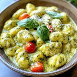 Um cremige Pesto-Hühnchen-Gnocchi zu machen, brauchst du diese Zutaten: - 400g Gnocchi (fertig gekauft oder selbstgemacht) - 2 Hähnchenbrustfilets ohne Haut und Knochen, gewürfelt - 240ml Sahne - 120ml Pesto (fertig gekauft oder selbstgemacht) - 1 Tasse Kirschtomaten, halbiert - 2 Esslöffel Olivenöl - 2 Knoblauchzehen, fein gehackt - Salz und Pfeffer nach Geschmack - 50g geriebener Parmesan-Käse - Frische Basilikumblätter zur Garnitur Diese Zutaten bilden die Basis für dein Gericht. Du wirst die Kombination aus cremiger Sauce, zartem Hähnchen und Gnocchi lieben. Manchmal hast du nicht alle Zutaten zur Hand. Hier sind einige Alternativen: - Verwende statt Sahne eine vegane Sahne oder Kokosmilch. - Wenn du kein Hähnchen magst, nimm Tofu oder Kichererbsen. - Anstelle von Kirschtomaten kannst du auch normale Tomaten verwenden. - Für das Pesto probiere eine grüne Sauce aus Spinat oder Rucola. - Parmesan-Käse kann durch einen pflanzlichen Käse ersetzt werden. Diese Substitute helfen dir, das Rezept anzupassen. Frische Zutaten machen den Unterschied. Hier sind meine Tipps für die Auswahl: - Achte auf eine lebendige Farbe bei den Tomaten. Sie sollten prall und fest sein. - Wähle Hähnchenbrust, die rosa und geruchlos ist. - Frisches Basilikum sollte grün und duftend sein. - Kaufe Gnocchi, die eine glatte Oberfläche haben. - Das Pesto sollte eine leuchtend grüne Farbe haben. Mit frischen Zutaten schmeckt dein Gericht noch besser. Beginne damit, einen großen Topf mit Wasser zu füllen. Füge reichlich Salz hinzu. Bringe das Wasser zum Kochen. Wenn das Wasser sprudelt, gib die Gnocchi hinein. Koche sie gemäß den Anweisungen auf der Packung. Du erkennst, dass sie fertig sind, wenn sie an die Oberfläche steigen. Nimm die Gnocchi ab und lasse sie in einem Sieb abtropfen. Stelle sie beiseite, während du mit dem Hähnchen fortfährst. Erhitze eine große Pfanne bei mittlerer Hitze und gib das Olivenöl hinein. Warte, bis das Öl heiß ist. Füge die gewürfelten Hähnchenbrustfilets hinzu. Würze das Hähnchen mit Salz und Pfeffer. Brate die Stücke für etwa 5 bis 7 Minuten. Rühre gelegentlich um, damit sie gleichmäßig bräunen. Das Hähnchen sollte goldbraun und durchgegart sein. Danach füge den fein gehackten Knoblauch hinzu und brate ihn für eine weitere Minute mit. Gieße die Sahne in die Pfanne mit dem Hähnchen. Lass alles leicht köcheln. Rühre das Pesto gründlich unter die Mischung. Füge dann die halbierten Kirschtomaten hinzu. Lass die Sauce weitere 3 bis 4 Minuten köcheln, bis die Tomaten weich sind. Hebe vorsichtig die gekochten Gnocchi unter die Sauce. Lass alles für 2 bis 3 Minuten erwärmen. Zum Schluss streue den geriebenen Parmesan-Käse hinein. Rühre, bis der Käse geschmolzen ist und die Sauce cremig wird. Schmecke sie nach Bedarf mit mehr Salz und Pfeffer ab. Ein häufiger Fehler ist das Überkochen der Gnocchi. Gnocchi sind fertig, wenn sie an die Oberfläche steigen. Wenn du sie zu lange kochst, werden sie matschig. Achte darauf, das Wasser gut zu salzen. So schmecken die Gnocchi besser. Ein weiterer Fehler ist, zu viel Sauce zu verwenden. Halte die Sauce leicht und cremig für den besten Geschmack. Um die Sauce cremig zu machen, nutze Sahne von guter Qualität. Achte darauf, die Sahne nicht zu stark zu erhitzen. Ein sanftes Köcheln reicht aus. Rühre das Pesto gut ein, damit es sich gleichmäßig verteilt. Parmesan-Käse macht die Sauce noch cremiger. Gib ihn am Ende hinzu, wenn die Hitze niedrig ist. Füge frische Kräuter wie Basilikum oder Petersilie hinzu, um den Geschmack zu heben. Ein Spritzer Zitronensaft bringt Frische. Du kannst auch geröstete Pinienkerne für einen nussigen Geschmack verwenden. Wenn du etwas Schärfe magst, probiere rote Pfefferflocken. Diese Tipps geben deiner Sauce einen besonderen Kick. {{image_4}} Eine vegetarische Version der Gnocchi ist einfach und lecker. Ersetzen Sie das Hähnchen durch gebratenes Gemüse. Zucchini, Paprika und Spinat sind tolle Optionen. Diese Gemüsesorten bringen Farbe und Geschmack. Kochen Sie sie einfach in der Pfanne, bis sie weich sind. Fügen Sie dann die Sahne und das Pesto hinzu. Die Gnocchi können gleich bleiben. So bekommen Sie eine cremige, pflanzliche Mahlzeit. Pesto ist nicht nur Basilikum. Sie können verschiedene Pesto-Sorten ausprobieren. Rucola-Pesto gibt einen leicht scharfen Geschmack. Tomaten-Pesto fügt eine süße Note hinzu. Auch Nuss-Pesto, wie Walnuss oder Cashew, sind toll. Experimentieren Sie mit verschiedenen Pestos, um neue Aromen zu entdecken. Auch hausgemachtes Pesto ist eine gute Idee. Fügen Sie mehr Gemüse hinzu, um die Gnocchi zu verbessern. Brokkoli, Erbsen oder Pilze passen gut. Diese Gemüsesorten machen das Gericht bunter und gesünder. Sie können auch saisonales Gemüse verwenden. So bleibt das Gericht frisch und spannend. Kochen Sie das Gemüse kurz mit dem Hähnchen oder braten Sie es separat an. Das gibt zusätzliche Textur und Geschmack. Um die Reste von cremigen Pesto-Hühnchen-Gnocchi frisch zu halten, lege sie in einen luftdichten Behälter. Achte darauf, dass die Mischung gut abgekühlt ist, bevor du den Deckel schließt. So bleiben Geschmack und Textur lange erhalten. Lagere die Reste im Kühlschrank. Dort halten sie sich bis zu drei Tage. Falls du mehr Reste hast, kannst du die Gnocchi und die Sauce auch einfrieren. Teile die Gnocchi und die Sauce in Portionen auf. Verwende gefriergeeignete Behälter oder Beutel. Achte darauf, die Luft herauszudrücken, um Gefrierbrand zu vermeiden. So kannst du die Gnocchi bis zu zwei Monate aufbewahren. Um die Reste aufzuwärmen, gibt es zwei einfache Methoden. Du kannst die Mischung in einer Pfanne bei mittlerer Hitze erhitzen. Füge etwas Sahne oder Wasser hinzu, wenn die Sauce zu dick wird. Alternativ kannst du die Reste in der Mikrowelle erwärmen. Decke den Behälter ab, damit die Feuchtigkeit erhalten bleibt. Erwärme die Portionen in 1-2 Minuten, bis sie durchgehend heiß sind. Du kannst die Gnocchi bis zu drei Tage im Kühlschrank aufbewahren. Stelle sicher, dass du sie in einem luftdichten Behälter lagerst. So bleiben sie frisch und lecker. Wenn du sie länger aufbewahren möchtest, friere sie einfach ein. Tiefgekühlt halten sie bis zu drei Monate. Ja, du kannst die Gnocchi selbst machen! Es ist einfach und macht Spaß. Du brauchst nur Kartoffeln, Mehl und Eier. Koche die Kartoffeln, püriere sie und mische sie mit den anderen Zutaten. Forme kleine Stücke und koche sie wie gewohnt. Frische Gnocchi sind zart und sehr schmackhaft. Die klassische Rezeptur ist nicht glutenfrei, da sie Gnocchi aus Weizenmehl verwendet. Du kannst jedoch glutenfreie Gnocchi kaufen oder selbst machen. Verwende einfach glutenfreies Mehl oder Kartoffelmehl. So kannst du dieses leckere Gericht auch ohne Gluten genießen. In diesem Artikel haben wir die Hauptzutaten für cremige Pesto-Hühnchen-Gnocchi besprochen. Du hast auch Tipps für frische Zutaten, Zubereitungsschritte und Tipps zur Sauce erhalten. Variationen für Vegetarier und Lagerungshinweise sind ebenfalls wichtig. Denke daran, frische Zutaten machen den Unterschied. Vermeide häufige Fehler, um die beste Sauce zu erreichen. Probiere die verschiedenen Variationen aus, um das Rezept zu personalisieren. So wird jedes Gericht besonders lecker und bleibt frisch.