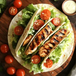 - 2 Hähnchenbrustfilets ohne Knochen und Haut - 2 Esslöffel Cajun-Gewürzmischung - 1 Esslöffel Olivenöl - 4 große Tortillas (aus Weizen oder Vollkorn) - 1 Tasse Romanasalat, grob gehackt - 1/2 Tasse Kirschtomaten, halbiert - 1/3 Tasse geriebener Parmesan - 1/2 Tasse Caesar-Dressing - Optional: geschnittene Frühlingszwiebeln zum Garnieren Um die Cajun Chicken Caesar Wraps zuzubereiten, brauchst du einige einfache Zutaten. Du beginnst mit Hähnchenbrustfilets. Diese sind zart und perfekt für das Grillen. Die Cajun-Gewürzmischung bringt Schärfe und Geschmack. Olivenöl sorgt dafür, dass das Hähnchen nicht festklebt und es schön saftig bleibt. Die Tortillas sind die Basis für die Wraps. Sie halten alles zusammen und machen das Essen einfach. Romanasalat bringt Frische und Crunch. Kirschtomaten geben einen süßen Geschmack. Parmesan fügt eine salzige Note hinzu. Das Caesar-Dressing vereint alle Geschmäcker und sorgt für eine cremige Textur. Wenn du magst, kannst du die Wraps mit geschnittenen Frühlingszwiebeln garnieren. Diese geben einen zusätzlichen frischen Geschmack. Du kannst die Zutaten nach deinem Geschmack anpassen. Probiere verschiedene Gewürze oder Käsesorten aus, um deinen perfekten Wrap zu finden. - Heize deinen Grill auf mittelhohe Temperatur (ca. 200°C). - Grille die Hähnchenbrustfilets 6-7 Minuten pro Seite. - Achte darauf, dass die Innentemperatur 75°C erreicht. - Lass das Hähnchen nach dem Grillen einige Minuten ruhen. Tipps: - Verwende eine Grillpfanne, wenn du keinen Grill hast. - Öle das Fleisch gut, so bleibt es saftig. - Nimm eine große Schüssel für die Mischung. - Gib Romanasalat, Kirschtomaten, Parmesan und Caesar-Dressing in die Schüssel. - Mische alles sanft, bis die Zutaten gut verteilt sind. Dos: - Sei vorsichtig beim Mischen, damit die Blätter ganz bleiben. - Geschmackstests sind wichtig! Probiere die Mischung. Don'ts: - Übermische nicht, sonst wird der Salat matschig. - Verwende kein zu starkes Dressing, das kann den Geschmack überdecken. - Lege die Tortillas flach auf eine saubere Fläche. - Verteile die Salatmischung in der Mitte jeder Tortilla. - Füge die gegrillten Hähnchenstreifen oben drauf. Anleitung zum Falten: - Klappe die Seiten der Tortilla ein. - Rolle die Tortilla von unten nach oben fest auf. - Schneide die Wraps diagonal in zwei Hälften. - Serviere die Wraps auf einer Platte. Tipps: - Füge einige Kirschtomaten für die Präsentation hinzu. - Eine kleine Schüssel mit Caesar-Dressing macht das Essen noch besser. Um trockenes Hähnchen zu vermeiden, achte auf die Grilltemperatur. Heize deinen Grill auf mittelhohe Temperatur vor. Grille die Hähnchenbrustfilets nicht zu lange. Sie sollen zart und saftig bleiben. Eine Innentemperatur von 165°F (75°C) ist ideal. Verwende Cajun-Gewürzmischung, um den Geschmack zu verstärken. Du kannst auch etwas Paprika hinzufügen, um die Farbe zu verbessern. Für etwas mehr Geschmack, mariniere das Hähnchen ein paar Stunden vorher. Wenn du die Schärfe anpassen möchtest, reduziere die Menge der Cajun-Gewürzmischung. Füge stattdessen etwas mehr Salz oder Pfeffer hinzu. Das sorgt für Geschmack ohne zu viel Hitze. Für vegetarische Optionen kannst du Hähnchen durch Tofustreifen ersetzen. Mariniere den Tofu genau wie das Hähnchen. Grille ihn dann, bis er goldbraun ist. Für eine schöne Präsentation lege die Wraps auf eine große Servierplatte. Du kannst sie diagonal schneiden, um die Füllung zu zeigen. Füge halbierte Kirschtomaten dazu, um das Gericht lebendiger zu machen. Eine kleine Schüssel mit Caesar-Dressing daneben sieht toll aus und lädt zum Dippen ein. Diese kleinen Tipps helfen dir, deine Cajun Chicken Caesar Wraps einfach und lecker zu machen! {{image_4}} Wenn du etwas Abwechslung suchst, kannst du die Hähnchenbrust durch Rind- oder Tofustreifen ersetzen. Rindfleisch bringt einen kräftigen Geschmack, während Tofu eine tolle vegetarische Option ist. Marinier die Tofustreifen in der Cajun-Gewürzmischung, um den gleichen würzigen Kick zu bekommen. Du kannst auch andere Blattsalate verwenden. Rucola oder Spinat bieten frischen Geschmack und eine schöne Farbe. Diese Salate ergänzen die Wraps und geben ihnen eine neue Dimension. Mische die Salate gut mit dem Dressing, um den besten Geschmack zu erzielen. Anstelle von Caesar-Dressing kannst du Joghurt- oder Balsamico-Dressing verwenden. Joghurt-Dressing ist leichter und gesünder. Balsamico bringt eine süß-säuerliche Note in die Wraps. Experimentiere mit verschiedenen Dressings, um deinen Lieblingsgeschmack zu finden. Um die Wraps frisch zu halten, lege sie in einen luftdichten Behälter. Du kannst sie auch in Frischhaltefolie wickeln. Dadurch bleibt die Tortilla weich und lecker. Achte darauf, dass die Wraps nicht mit anderen Lebensmitteln in Berührung kommen. So vermeidest du unerwünschte Gerüche und Geschmäcker. Die Wraps sind im Kühlschrank etwa 2 bis 3 Tage haltbar. Wenn du sie länger aufbewahren möchtest, friere sie ein. So bleiben sie bis zu einem Monat frisch. Vor dem Servieren solltest du die Wraps im Kühlschrank gut abkühlen lassen. Achte darauf, sie richtig zu verpacken, um Gefrierbrand zu vermeiden. Um die Wraps wieder aufzuwärmen, benutze eine Pfanne oder einen Sandwichmaker. Erhitze sie bei mittlerer Hitze für 2 bis 3 Minuten pro Seite. So bleiben sie saftig. Du kannst auch die Mikrowelle nutzen, aber achte darauf, sie nicht zu lange zu erhitzen. Decke die Wraps mit einem feuchten Küchentuch ab, damit sie nicht austrocknen. Die Zubereitung der Cajun Chicken Caesar Wraps dauert insgesamt 30 Minuten. Die Vorbereitungszeit beträgt etwa 15 Minuten. Du grillst das Hähnchen in 12 bis 14 Minuten. Das Mischen der Salatzutaten nimmt nur ein paar Minuten in Anspruch. In kurzer Zeit kannst du ein leckeres Essen für deine Familie zaubern. Ja, du kannst die Wraps im Voraus zubereiten. Grille das Hähnchen und bereite die Salatmischung vor. Wickel die Wraps dann in Frischhaltefolie und lege sie in den Kühlschrank. Sie bleiben so für einen Tag frisch. Wenn du sie essen willst, kannst du sie einfach aufwärmen oder kalt genießen. Das macht sie perfekt für ein schnelles Mittagessen oder ein Picknick. Zu den Cajun Chicken Caesar Wraps passen viele Beilagen gut. Hier sind einige Ideen: - Süßkartoffel-Pommes - Gemüse-Sticks mit Dip - Ein einfacher grüner Salat - Chips oder Tortilla-Chips - Eine fruchtige Salsa Wähle deine Favoriten und genieße die Wraps in voller Pracht! Die Cajun Chicken Caesar Wraps sind einfach und lecker. Wir haben die Zutaten aufgelistet, vom Grillen bis zum Mischen des Salats. Ich habe Tipps gegeben, wie man das Hähnchen perfekt zubereitet und die Wraps ansprechend präsentiert. Denke daran, dass du die Gewürze und Zutaten nach deinem Geschmack anpassen kannst. Du kannst die Wraps frisch halten und sie auch im Voraus zubereiten. Experimentiere mit Variationen und genieße das Ergebnis!