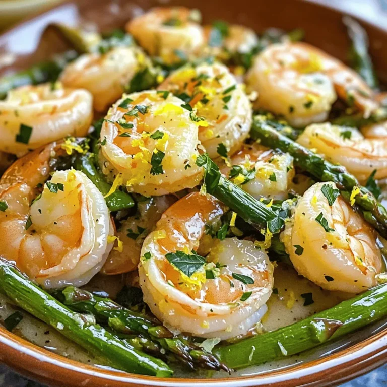 Für dieses einfache Rezept benötigst du frische Zutaten. Hier ist eine Liste der Hauptzutaten: - 450 g große Garnelen, geschält und entdarmt - 1 Bund Spargel, geputzt und in 5 cm lange Stücke geschnitten - 4 Knoblauchzehen, fein gehackt - 2 Esslöffel Olivenöl - 1 Esslöffel ungesalzene Butter - Schale und Saft von 1 Zitrone - 1 Teelöffel rote Pfefferflocken (nach Geschmack anpassen) - Salz und Pfeffer nach Geschmack - Frische Petersilie, gehackt (zum Garnieren) Diese Zutaten bringen den frischen Geschmack von Zitrone und Knoblauch in dein Gericht. Die Garnelen und der Spargel sorgen für eine schöne Textur und gesunde Nährstoffe. Manchmal hast du vielleicht nicht alle frischen Zutaten zur Hand. Hier sind einige Alternativen: - Statt frischen Garnelen kannst du auch gefrorene Garnelen verwenden. Achte darauf, sie gut abzutauen. - Wenn du keinen frischen Spargel findest, probiere Brokkoli oder Zucchini als Ersatz. - Für den Knoblauch kannst du auch Knoblauchpulver verwenden. Ein Teelöffel entspricht etwa einer frischen Zehe. - Verwende Limettensaft anstelle von Zitronensaft, wenn du eine andere Geschmacksnote möchtest. Diese Alternativen helfen dir, das Rezept flexibel zu gestalten und trotzdem lecker zu bleiben. Die Gewürze in diesem Rezept sind wichtig für den Geschmack. Du kannst sie ganz nach deinem Geschmack anpassen: - Salz und Pfeffer sind Grundgewürze. Fühle dich frei, die Menge zu ändern. - Rote Pfefferflocken bringen etwas Schärfe. Wenn du es milder magst, lass sie weg. - Für mehr Geschmack kannst du auch frische Kräuter wie Thymian oder Oregano hinzufügen. - Probiere auch ein wenig Paprika für eine rauchige Note. Mit diesen Anpassungen kannst du das Gericht nach deinem eigenen Geschmack gestalten. Zuerst müssen Sie die Garnelen und den Spargel vorbereiten. Nehmen Sie 450 g große Garnelen. Diese sollten geschält und entdarmt sein. Legen Sie sie beiseite. Nehmen Sie dann 1 Bund Spargel. Schneiden Sie ihn in 5 cm lange Stücke. Achten Sie darauf, die holzigen Enden zu entfernen. Erhitzen Sie 2 Esslöffel Olivenöl und 1 Esslöffel Butter in einer großen Pfanne. Stellen Sie die Hitze auf mittlere Stufe. Fügen Sie 4 fein gehackte Knoblauchzehen hinzu. Lassen Sie den Knoblauch 30 Sekunden lang sautieren. Achten Sie darauf, dass er nicht verbrennt. Geben Sie die Spargelstücke in die Pfanne. Würzen Sie den Spargel mit Salz und Pfeffer. Sautieren Sie ihn 3-4 Minuten lang. Der Spargel sollte zart, aber noch knackig sein. Schieben Sie den Spargel zur Seite der Pfanne. Fügen Sie dann die Garnelen hinzu. Geben Sie 1 Teelöffel rote Pfefferflocken, den Saft und die Schale von 1 Zitrone dazu. Kochen Sie die Garnelen 2-3 Minuten auf jeder Seite. Sie sind fertig, wenn sie rosa und undurchsichtig sind. Rühren Sie alles gut um. Probieren Sie das Gericht. Passen Sie die Würze nach Belieben an. Garnieren Sie das Gericht mit frisch gehackter Petersilie. Um die Garnelen perfekt zuzubereiten, achte auf die Garzeit. Garnelen brauchen nur 2-3 Minuten pro Seite. Sie sind fertig, wenn sie rosa und undurchsichtig sind. Überhitze sie nicht, sonst werden sie gummiartig. Die Kombination aus Zitronensaft und Zitronenschale bringt frischen Geschmack. Das macht die Garnelen besonders lecker. Vermeide verkochten Spargel, indem du ihn nicht zu lange brätst. Sauté ihn 3-4 Minuten, bis er zart, aber knackig ist. Halte die Hitze bei mittlerer Stufe. Wenn du ihn zu lange kochst, wird er matschig. Du kannst auch die Spargelstücke gleichmäßig schneiden. Das sorgt für ein gleichmäßiges Garen. Rote Pfefferflocken sind eine einfache Möglichkeit, die Schärfe zu steuern. Beginne mit einem Teelöffel und taste dich voran. Möchtest du es schärfer? Füge mehr hinzu. Wenn dir die Schärfe nicht gefällt, lasse sie einfach weg. Das Gericht bleibt auch ohne sie lecker. {{image_4}} Wenn du eine vegane Option suchst, probiere Tofu oder Pilze. Tofu ist eine hervorragende Proteinquelle und nimmt Aromen gut auf. Verwende festen Tofu und schneide ihn in Würfel. Brate ihn in der Pfanne, bis er goldbraun ist. Pilze, wie Champignons oder Shiitake, bieten einen herzhaften Geschmack. Sautiere sie einfach mit dem Knoblauch, bevor du das Gemüse hinzufügst. Du kannst dieses Gericht toll mit Beilagen ergänzen. Reis oder Quinoa passen gut. Sie geben dem Gericht mehr Fülle. Ein frischer Salat mit Zitronen-Dressing bringt einen tollen Kontrast. Auch Knoblauchbrot ist eine schmackhafte Wahl, um alle Säfte aufzusaugen. Nutze saisonales Gemüse, um Abwechslung in dein Gericht zu bringen. Im Frühling sind Erbsen und Zucchini lecker. Im Sommer passen Kirschtomaten und Paprika gut dazu. Im Herbst kannst du Kürbis oder Brokkoli verwenden. Diese Variationen machen dein Gericht spannend und frisch. Lagern Sie die Reste in einem luftdichten Behälter. Achten Sie darauf, dass die Garnelen und der Spargel gut abgedeckt sind. So bleibt der Geschmack frisch. Lassen Sie die Mischung vor dem Lagern auf Zimmertemperatur abkühlen. Vermeiden Sie es, heiße Speisen direkt in den Kühlschrank zu stellen. Um die Garnelen und den Spargel aufzuwärmen, nutzen Sie eine Pfanne. Erhitzen Sie etwas Öl bei niedriger Hitze. Fügen Sie die Reste hinzu und rühren Sie sanft um. So bleiben die Garnelen zart und der Spargel knackig. Sie können auch ein wenig Zitronensaft hinzufügen, um den frischen Geschmack zu verstärken. Im Kühlschrank sind die Reste 2 bis 3 Tage haltbar. Wenn Sie die Speisen länger aufbewahren möchten, frieren Sie sie ein. In einem luftdichten Behälter sind sie bis zu 3 Monate haltbar. Achten Sie darauf, die Mischung gut zu verpacken, um Gefrierbrand zu vermeiden. Die Zubereitungszeit für Zitronen-Knoblauch-Garnelen beträgt etwa 10 Minuten. Das Kochen dauert weitere 10 Minuten. Insgesamt sind es also nur 20 Minuten. Dieses Gericht ist schnell und einfach zuzubereiten. Perfekt für ein schnelles Abendessen! Ja, du kannst gefrorene Garnelen verwenden. Achte darauf, sie vor dem Kochen gut aufzutauen. Am besten taust du sie über Nacht im Kühlschrank auf. Alternativ kannst du sie in kaltem Wasser auftauen. Dies dauert etwa 15 bis 30 Minuten. Gefrorene Garnelen sind praktisch und oft genauso lecker! Zu Zitronen-Knoblauch-Garnelen passen viele Beilagen. Hier sind einige Vorschläge: - Reis oder Quinoa für eine sättigende Basis. - Ein frischer Salat, um das Gericht aufzulockern. - Knuspriges Brot, um die köstliche Sauce aufzutunken. - Geröstete Kartoffeln für mehr Textur und Geschmack. Diese Beilagen ergänzen das Gericht und machen es noch schmackhafter! In diesem Blogbeitrag haben wir die besten Zutaten und Tipps für Zitronen-Knoblauch-Garnelen erkundet. Ich habe die Hauptzutaten und deren Alternativen vorgestellt. Die Schritt-für-Schritt-Anleitung hilft dir, Garnelen perfekt zuzubereiten. Denk daran, deine Gewürze anzupassen und Variationen auszuprobieren, um dein Gericht zu verfeinern. Lagere deine Reste gut und erwärme sie richtig für den besten Geschmack. Mit diesen Tipps bereitest du ein köstliches Gericht zu, das immer gelingt. Genieß die Vielfalt und finde deine eigenen Lieblingsvariationen!