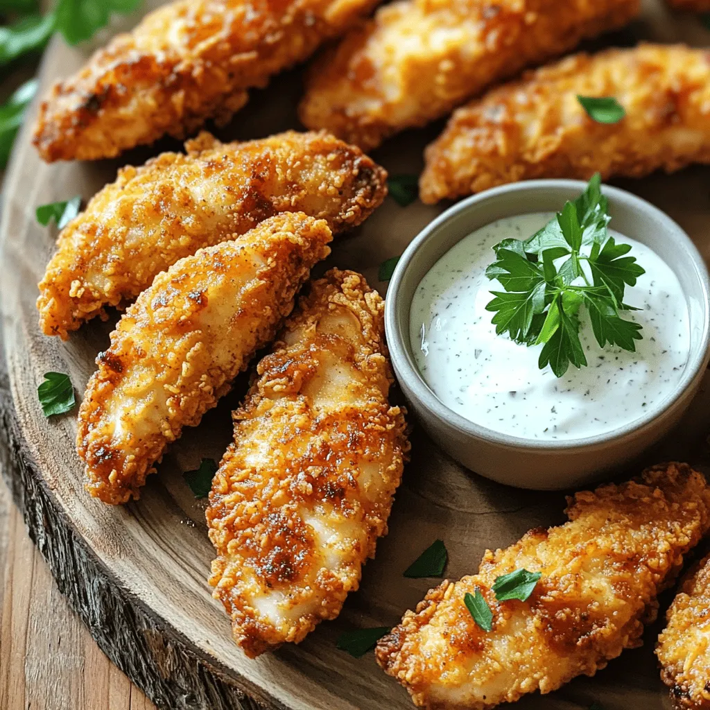 Für die Air Fryer Ranch Chicken Tenders benötigst du die folgenden Zutaten: - 450 g Hähnchenbrustfilets (Hähnchentender) - 240 ml Buttermilch - 1 Esslöffel Ranch-Gewürzmischung - 120 g Semmelbrösel (Panko für zusätzlichen Crunch) - 50 g geriebener Parmesan - 1 Teelöffel Knoblauchpulver - 1 Teelöffel Zwiebelpulver - Salz und Pfeffer nach Geschmack - Olivenölspray Die Zutaten sind für vier Portionen gedacht. Du kannst die Hähnchenbrustfilets durch Hähnchenschenkel ersetzen, wenn du mehr Geschmack möchtest. Verwende für eine glutenfreie Variante glutenfreie Semmelbrösel. Eine vegane Option wäre Soja- oder Seitanfilets mit einer Pflanzenmilchalternative. Frische Zutaten machen den Unterschied. Achte darauf, dass die Hähnchenbrustfilets keine Verfärbungen haben und gut riechen. Die Buttermilch sollte frisch sein, um den besten Geschmack zu erreichen. Verwende frische Kräuter, wenn du deine Ranch-Gewürzmischung selbst machst. Das sorgt für mehr Aroma und eine tolle Note in deinem Gericht. Um die Hähnchentender perfekt zu marinieren, beginne mit der Buttermilch. In einer großen Schüssel mische 240 ml Buttermilch mit einem Esslöffel Ranch-Gewürzmischung. Diese Mischung sorgt für einen tollen Geschmack. Lege die 450 g Hähnchenbrustfilets in die Schüssel. Stelle sicher, dass sie gut bedeckt sind. Decke die Schüssel ab und stelle sie für mindestens 30 Minuten in den Kühlschrank. Für mehr Geschmack kannst du die Hähnchentender sogar bis zu 2 Stunden marinieren. Für die Kruste mische in einer separaten Schüssel 120 g Panko-Semmelbrösel mit 50 g geriebenem Parmesan. Füge einen Teelöffel Knoblauchpulver, einen Teelöffel Zwiebelpulver, sowie Salz und Pfeffer nach Geschmack hinzu. Rühre alles gut durch. Diese Mischung wird die Hähnchentender knusprig machen und ihnen viel Geschmack geben. Heize die Heißluftfritteuse auf 200°C vor. Nach der Marinierzeit nimm die Hähnchentender aus der Buttermilch. Lass die überschüssige Flüssigkeit abtropfen. Tauche jeden Hähnchentender in die Semmelbröselmischung. Achte darauf, dass sie gleichmäßig bedeckt sind. Lege die panierten Hähnchentender in einer einzigen Schicht in den Korb der Heißluftfritteuse. Besprühe sie leicht mit Olivenölspray. Gare die Hähnchentender 12 bis 15 Minuten lang. Wende sie in der Mitte der Garzeit, bis sie goldbraun sind. Die Innentemperatur sollte 75°C erreichen. Lass die Hähnchentender nach dem Garen ein paar Minuten ruhen, bevor du sie servierst. Um die Hähnchentender extra knusprig zu machen, verwende Panko-Semmelbrösel. Diese sind grober und sorgen für mehr Crunch. Besprühe die Tenders vor dem Garen leicht mit Olivenölspray. Dies hilft, die Kruste schön goldbraun zu machen. Du kannst auch etwas Maisstärke zur Semmelbrösel-Mischung hinzufügen. Das gibt der Kruste eine noch bessere Textur. Mariniere die Hähnchentender mindestens 30 Minuten, aber bis zu 2 Stunden. So nehmen sie den vollen Geschmack der Buttermilch und Ranch-Gewürzmischung auf. Du kannst auch frische Kräuter wie Petersilie oder Thymian in die Marinade geben. Diese fügen eine zusätzliche Geschmacksschicht hinzu. Denke daran, die Hähnchenstücke gut zu wenden, damit sie gleichmäßig mariniert sind. Ein häufiger Fehler ist, die Tenders nicht genug zu marinieren. Wenn du sie zu kurz mariniert, schmecken sie weniger intensiv. Ein weiterer Fehler ist, die Heißluftfritteuse zu überladen. Achte darauf, dass die Tenders in einer einzigen Schicht liegen. So werden sie gleichmäßig gar. Überprüfe auch die Temperatur. Sie sollte 75°C erreichen, damit das Hähnchen sicher zu essen ist. {{image_4}} Du kannst mit verschiedenen Geschmäckern spielen. Probiere zum Beispiel eine scharfe Variante. Füge Paprika oder Cayennepfeffer zur Semmelbröselmischung hinzu. Das gibt deinen Hähnchentender einen tollen Kick. Auch Kräuter wie Oregano oder Thymian passen wunderbar. Sie bringen ein frisches Aroma in dein Gericht. Du kannst auch Parmesan durch Cheddar ersetzen. Das gibt den Tenden einen herzhaften Geschmack. Wenn du eine vegetarische Option möchtest, probiere Blumenkohl oder Tofu aus. Blumenkohlröschen sind super knusprig, wenn du sie so zubereitest. Tofu kann auch in der Buttermilchmarinade eingeweicht werden. Vergiss nicht, die Textur vorher zu drücken. Das macht ihn fester und sorgt für mehr Geschmack. Diese Alternativen sind leicht und lecker. Sie eignen sich perfekt für alle, die kein Fleisch essen. Die richtigen Beilagen machen dein Gericht noch besser. Serviere die Hähnchentender mit einem frischen Salat. Ein einfacher grüner Salat mit Gurken und Tomaten passt gut. Auch Pommes oder Kartoffelspalten sind eine tolle Wahl. Für die Dips empfehle ich Ranch-Dip oder BBQ-Sauce. Diese ergänzen den Geschmack der Hähnchentender perfekt. Du kannst auch einen Joghurt-Dip mit frischen Kräutern machen. Das gibt einen coolen, frischen Akzent. Um die Reste deiner knusprigen Air Fryer Ranch Chicken Tenders frisch zu halten, lege sie in einen luftdichten Behälter. Du kannst sie auch in Frischhaltefolie wickeln. So bleiben sie saftig und schmackhaft. Stelle den Behälter in den Kühlschrank. Achte darauf, die Reste innerhalb von zwei Tagen zu essen. Wenn du mehr Zeit brauchst, friere sie ein. Um die Tenders wieder knusprig zu machen, benutze die Heißluftfritteuse. Heize sie auf 180°C vor. Lege die Reste in den Korb und gare sie für etwa 5 bis 7 Minuten. Du kannst auch einen Backofen verwenden. Stelle ihn auf 200°C und backe die Tenders für 10 Minuten. So bleiben sie knusprig und lecker. Im Kühlschrank halten sich die Hähnchentender bis zu zwei Tage. Im Gefrierschrank kannst du sie bis zu drei Monate lagern. Achte darauf, sie gut einzupacken, um Gefrierbrand zu vermeiden. Wenn du sie wieder aufwärmst, kannst du sie direkt aus dem Gefrierfach in die Heißluftfritteuse geben. So hast du jederzeit einen schnellen Snack zur Hand! Du solltest die Hähnchentender mindestens 30 Minuten marinieren. Für den besten Geschmack empfehle ich, sie bis zu 2 Stunden im Kühlschrank zu lassen. Die Buttermilch macht das Hähnchen zart und saftig. Die Ranch-Gewürzmischung fügt tollen Geschmack hinzu. Je länger sie marinieren, desto mehr Aromen nehmen sie auf. Ja, du kannst die Heißluftfritteuse vorheizen. Ich empfehle eine Temperatur von 200°C. Das Vorheizen hilft, die Hähnchentender gleichmäßig und knusprig zu garen. Es sorgt dafür, dass die Außenseite schön goldbraun wird, während das Innere saftig bleibt. Ein paar Minuten Vorheizen können große Unterschiede machen. Um zu wissen, ob die Hähnchentender durchgegart sind, überprüfe die Innentemperatur. Sie sollte 75°C erreichen. Alternativ kannst du auch in das Hähnchen schneiden. Der Saft sollte klar sein und kein rotes Fleisch sichtbar. Wenn sie goldbraun und knusprig sind, sind sie meist auch gut durchgegart. Dieser Artikel hat die wichtigsten Schritte für knusprige Hähnchentender behandelt. Wir haben Zutaten, Mengen, Alternativen und frische Tipps durchgenommen. Ich habe eine einfache Anleitung gegeben, um die Kruste perfekt zu machen. Zudem lernte ich nützliche Tricks für besten Geschmack und knusprige Textur. Wir betrachteten auch Variationen und geeignete Beilagen. Schließlich gab es Lagerhinweise und häufige Fragen. Probiere die Tipps aus und genieße deine eigenen köstlichen Hähnchentender.