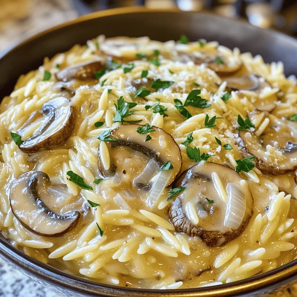 - 1 Tasse Orzo-Pasta - 2 Tassen Gemüsebrühe - 1 Tasse Schlagsahne - 2 Tassen Champignons, in Scheiben geschnitten - 1 mittelgroße Zwiebel, gewürfelt - 3 Knoblauchzehen, fein gehackt - 1 Teelöffel getrockneter Thymian - 1 Teelöffel getrockneter Rosmarin - Salz und Pfeffer nach Geschmack Diese Zutaten bilden die Basis für dein cremiges Pilz-Orzo. Orzo-Pasta ist klein und hat eine Reisform. Sie nimmt die Aromen gut auf. Die Gemüsebrühe sorgt für eine tiefe, herzhafte Note. Schlagsahne macht das Gericht schön cremig. Frische Champignons bringen einen tollen Geschmack und eine angenehme Textur. - ¼ Tasse geriebener Parmesan (optional) - Frische Petersilie, gehackt (zum Garnieren) Parmesan fügt eine salzige, umami-reiche Note hinzu. Frische Petersilie sorgt für einen Farbklecks und frische Aromen. Du kannst auch andere Kräuter verwenden, wie Basilikum oder Oregano, um dem Gericht deine persönliche Note zu geben. Achte beim Kauf der Champignons darauf, dass sie frisch und fest sind. Vermeide braune oder schimmelige Stellen. Bei der Zwiebel wähle eine, die fest und ohne Flecken ist. Für die Brühe nutze eine hochwertige Gemüsebrühe für mehr Geschmack. Wenn du Parmesan hinzufügst, wähle frischen Käse für die beste Qualität. Um den Slow Cooker vorzubereiten, sprühe ihn mit Antihaft-Kochspray ein. Das macht die Reinigung nach dem Kochen viel einfacher. Achte darauf, dass die gesamte Innenfläche gut besprüht ist. So bleibt nichts kleben und du hast weniger Arbeit nach dem Essen. Füge die folgenden Zutaten in den Slow Cooker: - 1 Tasse Orzo-Pasta - 2 Tassen Gemüsebrühe - 1 Tasse Schlagsahne - 2 Tassen Champignons, in Scheiben geschnitten - 1 mittelgroße Zwiebel, gewürfelt - 3 Knoblauchzehen, fein gehackt - 1 Teelöffel getrockneter Thymian - 1 Teelöffel getrockneter Rosmarin - Salz und Pfeffer nach Geschmack Rühre alles gut um, bis die Pasta in der Flüssigkeit ist. So verteilen sich die Aromen gleichmäßig und die Pasta kann schön garen. Setze den Deckel auf den Slow Cooker und stelle ihn auf niedrige Hitze. Koche das Gericht für 4 Stunden. Rühre einmal zur Mitte der Garzeit um. Das verhindert, dass die Orzo-Pasta aneinander klebt. Nach der Garzeit kannst du nach Belieben geriebenen Parmesan hinzufügen und das Gericht abschmecken. Um das beste Ergebnis zu erzielen, folgen Sie diesen einfachen Tipps: - Richtige Hitze: Kochen Sie bei niedriger Hitze, um die Aromen zu sichern. - Gleichmäßiges Rühren: Rühren Sie das Gericht zur Hälfte der Garzeit, damit der Orzo nicht klebt. - Frische Zutaten: Verwenden Sie frische Champignons für mehr Geschmack und Textur. - Sahne hinzufügen: Geben Sie die Schlagsahne erst am Ende hinzu, um eine cremige Konsistenz zu erreichen. Hier sind einige Fehler, die Sie vermeiden sollten: - Zu viel Flüssigkeit: Achten Sie darauf, die Gemüsebrühe und Sahne genau abzumessen. Zu viel Flüssigkeit macht das Gericht wässrig. - Nicht umrühren: Wenn Sie den Orzo nicht umrühren, kann er klumpig werden. Ein einfaches Rühren hilft. - Überkochen: Lassen Sie das Gericht nicht länger als vier Stunden kochen. Das kann den Orzo matschig machen. Passen Sie die Gewürze nach Ihrem Geschmack an: - Kräuter: Fügen Sie frische Kräuter wie Basilikum oder Oregano hinzu für zusätzlichen Geschmack. - Würze: Experimentieren Sie mit Chili-Flocken für etwas Schärfe. - Käse: Probieren Sie verschiedene Käsesorten, wie Feta oder Gouda, um neue Aromen zu entdecken. {{image_4}} Um das Rezept vegetarisch oder vegan zu gestalten, können Sie die Schlagsahne durch pflanzliche Alternativen ersetzen. Zum Beispiel eignet sich Kokoscreme oder Sojasahne gut. Verwenden Sie auch einen veganen Parmesan oder lassen Sie den Käse ganz weg. So bleibt der Geschmack voller Umami, auch ohne tierische Produkte. Sie können verschiedene Pilze ausprobieren. Shiitake oder Portobello bringen einen kräftigen Geschmack. Champignons sind mild, perfekt für Anfänger. Mischen Sie verschiedene Sorten für mehr Tiefe. Achten Sie darauf, die Pilze gut zu reinigen und zu schneiden. Dies sorgt für ein gleichmäßiges Kochen und einen leckeren Biss. Cremiges Pilz-Orzo passt gut zu vielen Beilagen. Knoblauchbrot ist ein Klassiker. Ein frischer Salat mit Rucola und Tomaten bringt Frische. Auch gedämpftes Gemüse ist eine gute Wahl. Diese Beilagen ergänzen das Gericht und sorgen für eine komplette Mahlzeit. Experimentieren Sie und finden Sie Ihre Lieblingskombination! Um übrig gebliebenes Pilz-Orzo zu lagern, lasse es zuerst auf Raumtemperatur abkühlen. Dann fülle es in einen luftdichten Behälter. Du kannst auch kleine Portionen in einzelnen Behältern aufbewahren. So bleibt es frisch und einfach zum Erhitzen. Stelle den Behälter in den Kühlschrank. Es bleibt dort bis zu fünf Tage gut. Wenn du bereit bist, das Orzo wieder zu essen, nimm eine Pfanne oder die Mikrowelle. Füge etwas Gemüsebrühe oder Sahne hinzu, um es cremig zu halten. Erhitze es auf mittlerer Hitze in der Pfanne. Rühre regelmäßig um, damit es nicht anbrennt. In der Mikrowelle kannst du es bei mittlerer Hitze für ein paar Minuten erhitzen. Decke den Behälter ab, um Feuchtigkeit zu halten. Im Kühlschrank hält sich das Pilz-Orzo bis zu fünf Tage. Im Gefrierschrank kann es bis zu drei Monate gelagert werden. Wenn du es einfrierst, stelle sicher, dass es in einem gefrierfesten Behälter ist. Zum Auftauen lege es über Nacht in den Kühlschrank. So bleibt der Geschmack erhalten. Ja, du kannst Orzo auch ohne Slow Cooker machen. Koche die Orzo-Pasta einfach in einem Topf mit Gemüsebrühe. Füge die anderen Zutaten hinzu und lasse sie einige Minuten köcheln. Rühre regelmäßig, damit die Pasta nicht kleben bleibt. Diese Methode spart Zeit und ergibt ein ähnliches Ergebnis. Das Gericht braucht etwa vier Stunden im Slow Cooker. Stelle ihn auf niedrige Hitze. Rühre das Orzo in der Mitte der Garzeit um. So bleibt die Pasta gleichmäßig gar und klebt nicht. Du kannst das cremige Pilz-Orzo mit verschiedenen Beilagen genießen. Knoblauchbrot passt perfekt. Ein frischer Salat ergänzt das Gericht gut. Auch gedünstetes Gemüse ist eine gute Wahl. Diese Beilagen bringen mehr Farbe und Geschmack auf den Tisch. Cremiges Pilz-Orzo ist einfach und lecker. Wir haben die besten Zutaten und Schritt-für-Schritt-Anleitungen besprochen. Tipps helfen dir, häufige Fehler zu vermeiden. Variationen ermöglichen Anpassungen für jeden Geschmack. Du kannst Reste gut lagern und einfach wieder aufwärmen. In einem Slow Cooker gelingt es hervorragend. Diese Gerichte sind für alle, egal ob du Vegetarier bist oder nicht. Probiere es aus und wage neue Kombinationen!