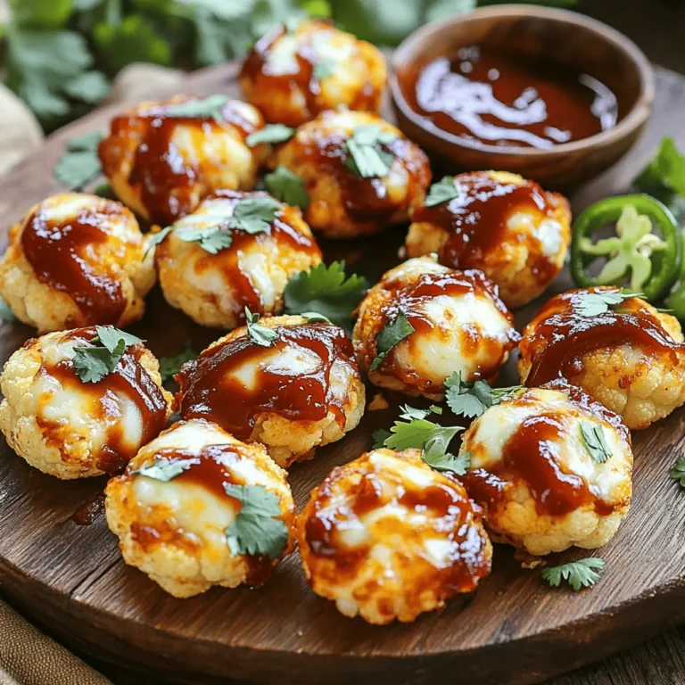 Für diese leckeren Bissen brauche ich folgende Zutaten: - 1 mittelgroßer Blumenkohl, in Röschen zerteilt - 1 Tasse geriebener Mozzarella-Käse - ½ Tasse geriebener Parmesan-Käse - 1 Ei, verquirlt - 1 Teelöffel Knoblauchpulver - 1 Teelöffel Zwiebelpulver - ½ Teelöffel geräuchertes Paprikapulver - ½ Teelöffel Salz - ½ Tasse BBQ-Sauce - ¼ Tasse frisch gehackter Koriander - Optional: in Scheiben geschnittene Jalapeños Mozzarella ist weich und schmilzt gut. Er gibt den Bissen eine schöne, cremige Textur. Parmesan hingegen ist fester und hat einen kräftigen Geschmack. Diese Mischung sorgt für eine perfekte Balance. Du kannst auch andere Käsesorten ausprobieren, z. B. Gouda oder Cheddar. Achte darauf, dass der Käse gut schmilzt. Um die Bissen noch gesünder zu machen, kannst du den Käse reduzieren oder ganz weglassen. Statt BBQ-Sauce kannst du auch eine scharfe Sauce verwenden. Frische Kräuter wie Petersilie oder Basilikum geben einen zusätzlichen Frischekick. Achte darauf, frische Zutaten zu verwenden. So schmecken die Bissen noch besser. Wenn du Zeit hast, mache die BBQ-Sauce selber. So weißt du genau, was drin ist. Heize deinen Ofen auf 220°C vor. Das sorgt für eine knusprige Textur. Lege ein Backblech mit Backpapier aus. Dies hilft, die Bissen nicht festzukleben. Nimm einen großen Topf und füge Wasser hinzu. Dämpfe die Blumenkohlröschen für etwa 5 Minuten. Sie sollten leicht zart sein, aber noch Biss haben. Lass sie dann einige Minuten abkühlen. Tupfe die Röschen mit einem Küchentuch ab, um die Feuchtigkeit zu entfernen. Trockene Röschen halten die Bissen zusammen. In einer Schüssel mische die gedämpften Blumenkohlröschen, Mozzarella, Parmesan, das Ei, Knoblauchpulver, Zwiebelpulver, geräuchertes Paprikapulver und Salz. Mische alles gut, bis eine gleichmäßige Masse entsteht. Jetzt forme kleine Bissen aus der Mischung. Platziere sie auf dem Backblech. Achte darauf, dass sie gleichmäßig verteilt sind. Backe die Blumenkohl-Bissen für 20-25 Minuten. Sie sollten goldbraun und fest sein. Nimm das Blech heraus und pinsle die Bissen mit BBQ-Sauce ein. Gib sie dann für weitere 5-10 Minuten in den Ofen. Die Sauce sollte blubbern, wenn sie fertig sind. Lass sie kurz abkühlen und garniere sie mit Koriander. Optional kannst du auch Jalapeños hinzufügen. Sie geben einen extra Kick! Um die beste Textur für Ihre Blumenkohl-Bissen zu erreichen, dämpfen Sie den Blumenkohl. Dämpfen Sie ihn nur kurz, etwa fünf Minuten. So bleibt er zart, aber nicht matschig. Lassen Sie ihn abkühlen und drücken Sie überschüssige Feuchtigkeit heraus. Dies hilft, dass die Bissen beim Backen knusprig werden. Verwenden Sie ein hochwertiges Backblech und Backpapier. Das Backpapier verhindert, dass die Bissen kleben bleiben. Ein gutes Backblech sorgt für gleichmäßiges Backen. Achten Sie darauf, genug Platz zwischen den Bissen zu lassen. So können sie gleichmäßig bräunen und knusprig werden. Ein häufiger Fehler ist, den Blumenkohl nicht richtig abzutrocknen. Zu viel Feuchtigkeit kann die Bissen weich machen. Auch das Überladen des Backblechs kann Probleme verursachen. Lassen Sie genug Platz für jeden Bissen. Backen Sie die Bissen auch nicht zu kurz. Sie sollten goldbraun und fest sein, um den besten Geschmack zu bekommen. {{image_4}} Fügen Sie in Scheiben geschnittene Jalapeños hinzu, um einen extra Kick zu erhalten. Diese kleinen Schoten bringen eine feurige Note in die BBQ Blumenkohl-Pizza-Bissen. Wenn Sie es sehr scharf mögen, verwenden Sie mehr Jalapeños. Sie können auch die Kerne lassen, um die Schärfe zu steigern. Für eine vegetarische Version ersetzen Sie das Ei durch Leinsamen oder Chiasamen. Mischen Sie einen Esslöffel Leinsamen mit drei Esslöffeln Wasser und lassen Sie es ein paar Minuten quellen. Veganer Käse aus Nüssen oder Soja kann anstelle von Mozzarella und Parmesan verwendet werden. Schauen Sie nach Käse, der gut schmilzt. Experimentieren Sie mit verschiedenen Belägen, um Ihre Bissen zu verfeinern. Fügen Sie zum Beispiel geschnittene Paprika oder frische Spinatblätter hinzu. Für den zusätzlichen Crunch können Sie Röstzwiebeln oder gehackte Nüsse verwenden. Auch ein Spritzer frischer Zitrone oder Limette kann den Geschmack aufpeppen. Nachdem Sie die BBQ Blumenkohl-Pizza-Bissen zubereitet haben, lassen Sie sie vollständig abkühlen. Lagern Sie die Bissen in einem luftdichten Behälter. So bleiben sie frisch und lecker. Im Kühlschrank halten sie sich bis zu drei Tage. Wenn Sie sie länger aufbewahren möchten, ziehen Sie das Einfrieren in Betracht. Um die Bissen einzufrieren, legen Sie sie zuerst auf ein Backblech. Lassen Sie sie dort für etwa eine Stunde gefrieren. Danach können Sie die gefrorenen Bissen in einen luftdichten Beutel umfüllen. So vermeiden Sie Gefrierbrand. Im Gefrierschrank sind sie bis zu drei Monate haltbar. Denken Sie daran, sie vor dem Verzehr gründlich zu erwärmen. Um die Bissen wieder aufzuwärmen, heizen Sie den Ofen auf 200°C vor. Legen Sie die Bissen auf ein Backblech. Backen Sie sie für etwa 10-15 Minuten, bis sie heiß und knusprig sind. Alternativ können Sie die Bissen auch in der Mikrowelle erwärmen. Dies ist jedoch weniger knusprig. Für den besten Geschmack empfehle ich das Aufwärmen im Ofen. BBQ Blumenkohl-Pizza-Bissen halten sich im Kühlschrank etwa 3 bis 4 Tage. Achte darauf, sie in einem luftdichten Behälter zu lagern. So bleiben sie frisch und lecker. Wenn du sie länger aufbewahren möchtest, friere sie ein. Im Gefrierfach sind sie bis zu 3 Monate haltbar. Ja, du kannst andere Gemüse ausprobieren! Zucchini, Brokkoli oder sogar Karotten passen gut. Achte darauf, dass das Gemüse gut gewaschen ist und in kleine Stücke geschnitten wird. Möglicherweise musst du die Garzeit anpassen. Das macht das Rezept sehr flexibel und kreativ. Die beste BBQ-Sauce ist eine, die du magst! Du kannst eine fertige Sauce verwenden oder eine eigene machen. Eine selbstgemachte Sauce schmeckt oft frischer. Achte darauf, dass die Sauce nicht zu flüssig ist, damit die Bissen gut zusammenhalten. Ja, die Bissen sind auch in der Luftfritteuse möglich! Stelle die Temperatur auf 200°C ein und backe sie 15 bis 20 Minuten lang. Wende die Bissen nach der Hälfte der Zeit. So werden sie knusprig und lecker. Zusammengefasst haben wir eine einfache Anleitung für BBQ Blumenkohl-Pizza-Bissen erstellt. Wir haben die besten Zutaten und Käseoptionen besprochen. Viele Tipps helfen dir, die perfekte Textur zu erreichen. Du kannst auch leckere Variationen ausprobieren und weißt, wie du die Bissen lagerst. Denke daran, variabel und kreativ zu sein. So bekommst du immer wieder neue Geschmackserlebnisse. Viel Spaß beim Kochen und Genießen!