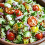 - 1 Tasse Quinoa - 2 Tassen Gemüsebrühe oder Wasser - 1/2 Tasse Kirschtomaten, halbiert - 1 Gurke, gewürfelt - 1/4 rote Zwiebel, fein gehackt - 1/4 Tasse frische Petersilie, gehackt - 1/4 Tasse frische Minze, gehackt - Saft von 1 Zitrone - 3 Esslöffel Olivenöl - 1 Teelöffel Honig oder Ahornsirup - Salz und Pfeffer nach Geschmack - 1/4 Tasse Feta-Käse, zerbröselt (für die vegane Version weglassen) Wähle frisches Gemüse, das knackig aussieht. Achte auf leuchtende Farben bei Kirschtomaten und Gurken. Frische Kräuter sollten grün und duftend sein. Wenn du Zwiebeln kaufst, achte darauf, dass sie fest sind und keine dunklen Flecken haben. Für das beste Geschmackserlebnis, nutze Bio-Zutaten, wenn möglich. Sie sind oft reicher an Aromen und Nährstoffen. Zuerst spülen Sie die Quinoa gut ab. Nehmen Sie ein feines Sieb und halten Sie es unter kaltes Wasser. Dieser Schritt entfernt die bittere Schicht der Quinoa. Danach geben Sie die Quinoa in einen Kochtopf mit Gemüsebrühe oder Wasser. Kochen Sie die Mischung auf mittlerer Hitze. Wenn die Mischung kocht, senken Sie die Hitze und decken Sie den Topf ab. Lassen Sie die Quinoa etwa 15 bis 20 Minuten köcheln. Die Quinoa ist fertig, wenn sie fluffig ist und die Flüssigkeit aufgesogen hat. Lassen Sie die Quinoa für 5 Minuten abgedeckt ruhen. Danach lockern Sie die Quinoa mit einer Gabel auf und lassen sie abkühlen. Jetzt ist es Zeit für das Gemüse. Nehmen Sie die Kirschtomaten und halbieren Sie sie. Würfeln Sie die Gurke und hacken Sie die rote Zwiebel. Für die Kräuter hacken Sie die frische Petersilie und die Minze. Diese Zutaten bringen einen frischen Geschmack in den Salat. Mischen Sie alles in einer großen Schüssel. Achten Sie darauf, die Gemüse gleichmäßig zu verteilen. Für das Dressing nehmen Sie eine kleine Schüssel. Mischen Sie den Zitronensaft, das Olivenöl und den Honig oder Ahornsirup. Fügen Sie Salz und Pfeffer hinzu. Verquirlen Sie alles gut, bis es einheitlich ist. Jetzt gießen Sie das Dressing über den Salat. Mischen Sie alles vorsichtig, damit alle Zutaten gut vermischt sind. Wenn Sie Feta verwenden, streuen Sie ihn jetzt über den Salat. Probieren Sie den Salat und passen Sie die Gewürze nach Ihrem Geschmack an. Ein häufiger Fehler ist, die Quinoa nicht abzuspülen. Das führt zu einem bitteren Geschmack. Verwenden Sie ein feines Sieb und spülen Sie die Quinoa gut unter kaltem Wasser ab. Achten Sie darauf, die Quinoa nicht zu lange zu kochen. Sie sollte fluffig sein, nicht matschig. Überprüfen Sie die Kochzeit genau. Wenn Sie das Gemüse nicht gleichmäßig schneiden, kann der Salat unansehnlich wirken. Schneiden Sie alles in ähnliche Größen, um die Präsentation zu verbessern. Um die perfekte Quinoa zu erzielen, verwenden Sie das richtige Verhältnis von Quinoa zu Flüssigkeit. Ich empfehle zwei Tassen Flüssigkeit für jede Tasse Quinoa. Kochen Sie bei mittlerer Hitze, bis es sprudelt. Dann auf niedrige Hitze reduzieren und abdecken. Lassen Sie die Quinoa nach dem Kochen noch fünf Minuten stehen. Lockern Sie sie dann mit einer Gabel auf. Dieser Schritt macht die Quinoa besonders fluffig und lecker. Sie können den Salat ganz einfach anpassen! Fügen Sie mehr Gemüse hinzu, wie Paprika oder Karotten. Möchten Sie es würziger? Geben Sie ein wenig rote Pfefferflocken hinzu. Für eine herzhaftere Option, fügen Sie Kichererbsen oder Hähnchen hinzu. Wenn Sie es süßer mögen, könnten Sie mehr Honig oder Ahornsirup verwenden. Experimentieren Sie mit verschiedenen Kräutern wie Basilikum oder Schnittlauch. So bleibt der Salat spannend und frisch! {{image_4}} Dieser Zitronen-Kräuter-Quinoa-Salat ist von Natur aus vielseitig. Er ist perfekt für Vegetarier und Veganer. Sie können den Feta-Käse einfach weglassen, um eine vegane Version zu machen. Die frischen Zutaten sorgen für einen tollen Geschmack. Der Salat bleibt frisch und nahrhaft. Für mehr Protein können Sie Kichererbsen hinzufügen. Sie sind gesund und sättigend. Diese können Sie einfach aus der Dose verwenden. Wenn Sie Fleisch mögen, ist Hähnchen eine gute Wahl. Gegrilltes Hähnchen passt perfekt. Fügen Sie es einfach nach der Zubereitung hinzu. So wird der Salat noch nahrhafter und leckerer. Nutzen Sie saisonale Zutaten, um den Salat zu variieren. Im Sommer sind frische Beeren eine tolle Ergänzung. Im Herbst können geröstete Kürbiswürfel einen neuen Twist geben. Diese Zutaten bringen Farbe und Geschmack. Experimentieren Sie mit dem, was Sie gerade haben. So bleibt der Salat spannend und frisch. Um den Zitronen-Kräuter-Quinoa-Salat frisch zu halten, bewahre ihn in einem luftdichten Behälter auf. Stelle sicher, dass der Salat vollständig abgekühlt ist, bevor du ihn verpackst. So vermeidest du, dass sich Feuchtigkeit bildet und der Salat matschig wird. Du kannst auch ein Papiertuch in den Behälter legen, um überschüssige Feuchtigkeit aufzusaugen. Im Kühlschrank bleibt der Zitronen-Kräuter-Quinoa-Salat etwa 3-5 Tage frisch. Achte darauf, die Zutaten gut zu mischen, bevor du ihn servierst, da sich die Aromen mit der Zeit verändern können. Falls der Salat nach einigen Tagen etwas trocken ist, kannst du etwas Zitronensaft oder Olivenöl hinzufügen, um ihn aufzufrischen. Quinoa selbst lässt sich gut einfrieren. Koche die Quinoa, lasse sie abkühlen und portioniere sie in Behälter oder Gefrierbeutel. Du kannst die Quinoa bis zu 3 Monate im Gefrierschrank aufbewahren. Wenn du den Salat einfrieren möchtest, beachte, dass frisches Gemüse nicht gut einfriert. Es ist besser, den Salat frisch zuzubereiten, wenn du ihn genießen möchtest. Ja, Quinoa ist sehr gesund. Es ist ein Vollkorn und enthält viele Nährstoffe. Quinoa hat viel Protein, Ballaststoffe und gesunde Fette. Es ist glutenfrei und leicht verdaulich. Außerdem hat Quinoa viele Vitamine und Mineralien, wie Eisen und Magnesium. Diese Nährstoffe helfen Ihrem Körper, stark und gesund zu bleiben. Wenn Sie Quinoa in Ihre Ernährung einfügen, unterstützen Sie Ihre Gesundheit auf leckere Weise. Ja, Sie können den Zitronen-Kräuter-Quinoa-Salat im Voraus zubereiten. Dies ist nicht nur praktisch, sondern spart auch Zeit. Bereiten Sie die Quinoa und das Gemüse nach dem Rezept vor. Mischen Sie alles, aber fügen Sie das Dressing erst kurz vor dem Servieren hinzu. So bleibt der Salat frisch und knusprig. Lagern Sie den Salat in einem luftdichten Behälter im Kühlschrank. So bleibt er 3-4 Tage frisch. Wenn Sie keinen Feta-Käse verwenden möchten, gibt es viele Alternativen. Eine gute Option ist Avocado. Sie fügt eine cremige Textur hinzu. Auch geröstete Nüsse oder Sonnenblumenkerne passen gut. Diese geben dem Salat einen leckeren Crunch. Für vegane Varianten können Sie auch pflanzlichen Käse verwenden. Experimentieren Sie mit verschiedenen Zutaten, um Ihren perfekten Salat zu finden. Dieser Blogbeitrag hat alles abgedeckt, was du für einen köstlichen Zitronen-Kräuter-Quinoa-Salat brauchst. Wir haben die Hauptzutaten und optinale Zutaten besprochen. Die Schritt-für-Schritt-Anleitung hilft dir, den Salat richtig zuzubereiten. Ich habe Tipps gegeben, um häufige Fehler zu vermeiden und den Salat an verschiedene Geschmäcker anzupassen. Vergiss nicht, saisonale Zutaten zu nutzen und frisch zu bleiben. Mit diesen Tipps machst du jeden Salat zu einem Hit. Guten Appetit!
