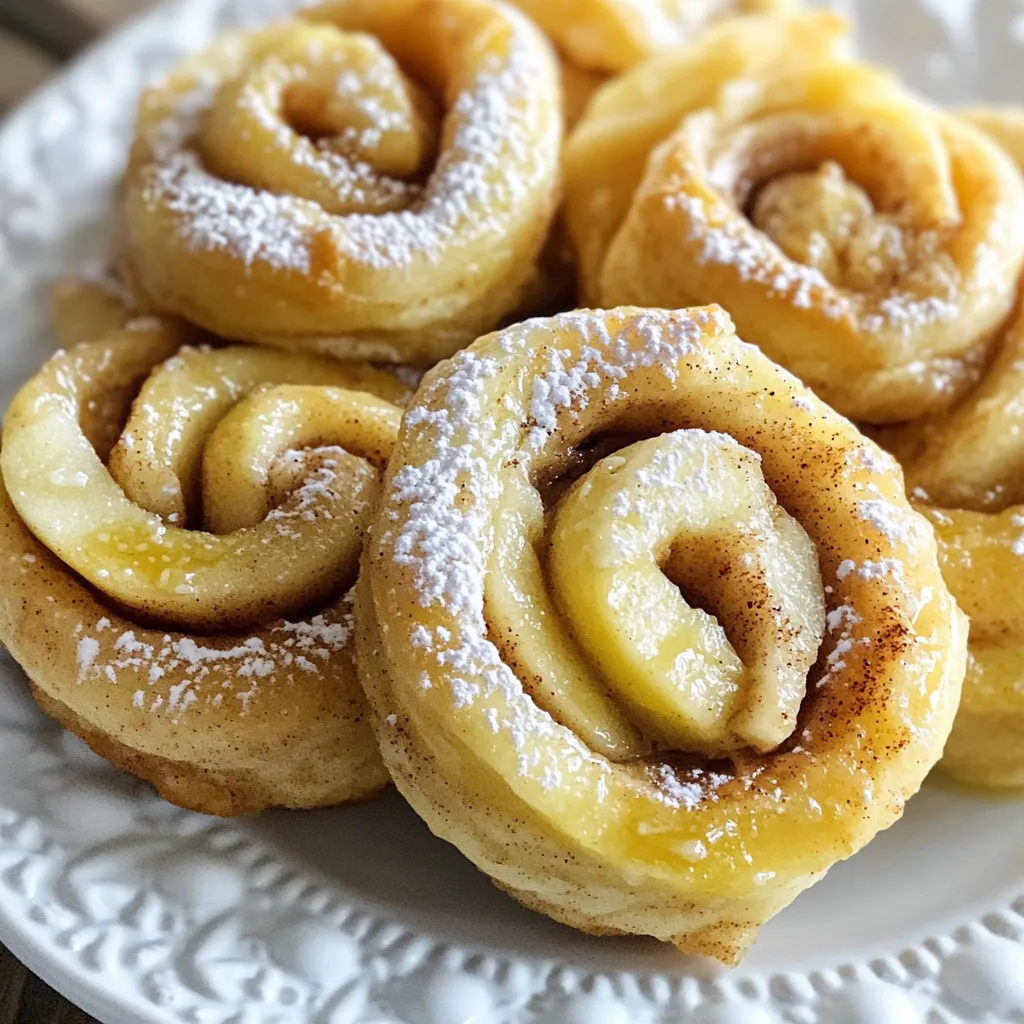 Die Zutaten für die Luftigen Air Fryer Zimtrollen Apfelringe sind leicht zu finden. Diese einfachen Zutaten machen das Rezept schnell und lecker. - 2 mittelgroße Äpfel (z. B. Honeycrisp oder Fuji) - 1 Dose (8 oz) gekühlter Zimtrollenteig - 1 Teelöffel Zimt - 1 Esslöffel brauner Zucker - 1 Esslöffel geschmolzene Butter - Optional: Puderzucker zum Bestäuben Ich empfehle, frische und saftige Äpfel zu wählen. Honeycrisp oder Fuji sind perfekt für diesen Genuss. Sie geben einen süßen und knackigen Biss. Der gekühlte Zimtrollenteig sorgt für eine einfache Zubereitung. Die Kombination aus Zimt und braunem Zucker bringt den Geschmack perfekt zur Geltung. Die geschmolzene Butter hilft, die Aromen zu verbinden. Wenn du magst, kannst du Puderzucker darüber streuen. So wird das Dessert noch süßer. Jetzt weißt du, was du brauchst, um diese leckeren Apfelringe zu machen! Zuerst entferne das Kerngehäuse der Äpfel. Danach schneide sie in Ringe. Die Ringe sollten etwa 0,6 cm dick sein. Wenn du eine zartere Textur magst, kannst du die Äpfel auch schälen. Das ist optional, aber sehr lecker. In einer kleinen Schüssel mischst du einen Teelöffel Zimt mit einem Esslöffel braunem Zucker. Rühre gut um, bis die Mischung gleichmäßig aussieht. Diese Mischung gibt den Apfelringen einen schönen Geschmack. Jetzt rollst du den gekühlten Zimtrollenteig aus. Teile ihn in zwei oder drei Stücke pro Rolle. So kannst du die Dicke der Teigschicht anpassen. Je dicker der Teig, desto mehr Genuss! Bestreiche jeden Apfelring mit geschmolzener Butter. Dann streue die Zimt-Zucker-Mischung gleichmäßig auf beide Seiten der Ringe. Nimm ein Stück Teig und wickele es um jeden Apfelring. Achte darauf, dass ein Teil des Apfels sichtbar bleibt. Drücke die Ränder des Teigs zusammen, damit er gut hält. Heize deinen Air Fryer auf 175°C vor. Das dauert etwa 3 bis 5 Minuten. So wird alles gleichmäßig gar. Lege die umwickelten Apfelringe in den Air Fryer-Korb. Achte darauf, dass sie eine einzige Schicht bilden. Frittiere die Ringe für 8 bis 10 Minuten. Wende die Ringe zur Hälfte der Garzeit. So werden sie schön knusprig. - Dicke der Apfelringe: Schneide die Äpfel in Ringe von etwa 0,6 cm. So bleiben sie saftig und weich. Dünnere Ringe können zu trocken werden. - Teig umwickeln: Wickel den Teig fest um die Apfelringe. Lasse etwas Apfel sichtbar. Das gibt eine schöne Präsentation und sorgt für mehr Geschmack. Drücke die Ränder gut zusammen, damit der Teig nicht aufgeht. - Hinzufügen von Nüssen oder Rosinen: Du kannst Walnüsse oder Mandeln zu den Apfelringen hinzufügen. Rosinen geben eine süße Note und passen gut zu Zimt. - Verwendung anderer Apfelsorten: Probiere verschiedene Apfelarten. Granny Smith gibt einen tollen Kontrast mit ihrer Säure. Fuji oder Gala sind süß und saftig. - Serviervorschläge für Snacks oder Desserts: Serviere die Apfelringe warm mit einer Kugel Vanilleeis. Sie sind auch perfekt für einen Brunch oder als süßer Snack. Bestäube sie vor dem Servieren mit Puderzucker für einen zusätzlichen Kick. {{image_4}} Lassen Sie die Apfelringe nach dem Frittieren abkühlen. Legen Sie sie in einen luftdichten Behälter. Achten Sie darauf, dass der Behälter sauber und trocken ist. So bleiben die Ringe frisch. Sie können die Apfelringe bis zu drei Tage im Kühlschrank aufbewahren. Wenn Sie die Apfelringe wieder warm machen möchten, nutzen Sie die Mikrowelle. Stellen Sie sie für 20 bis 30 Sekunden in die Mikrowelle. Alternativ können Sie den Air Fryer verwenden. Heizen Sie ihn auf 160°C vor und erwärmen Sie die Ringe für 3 bis 5 Minuten. So bleiben sie knusprig und lecker. Du kannst die Apfelringe bis zu drei Tage im Kühlschrank aufbewahren. Stelle sicher, dass sie in einem luftdichten Behälter sind. So bleiben sie frisch und lecker. Erwärme sie einfach im Air Fryer oder in der Mikrowelle, bevor du sie genießt. Ja, frische Äpfel funktionieren großartig. Ich empfehle Sorten wie Honeycrisp oder Fuji. Diese Äpfel sind süß und knackig. Sie geben deinen Ringen den besten Geschmack. Der gekühlte Zimtrollenteig ist nicht glutenfrei. Wenn du glutenfreie Optionen suchst, nutze glutenfreien Teig. Es gibt viele Marken, die glutenfreien Zimtrollenteig anbieten. Dieses Rezept ergibt vier Portionen. Du kannst mehr Ringe machen, indem du einfach die Menge an Äpfeln und Teig erhöhst. So kannst du deine Familie oder Freunde leicht bedienen. Ja, du kannst die Zutaten anpassen! Füge Nüsse oder Rosinen für mehr Textur hinzu. Experimentiere mit verschiedenen Zimtvarianten oder Süßungsmitteln. Lass deiner Kreativität freien Lauf! - Kalorien: 200 - Fett: 8 g - Kohlenhydrate: 32 g - Zucker: 14 g - Eiweiß: 2 g Diese Werte sind ungefähr und können je nach Zubereitung leicht variieren. Die Portion besteht aus einem Apfelring, der mit Zimtrollenteig umwickelt ist. Äpfel sind lecker und gesund. Sie sind reich an Ballaststoffen. Diese unterstützen die Verdauung und helfen beim Sättigungsgefühl. Äpfel enthalten auch viele Vitamine, besonders Vitamin C. Zimt hat ebenfalls viele Vorteile. Er kann den Blutzuckerspiegel stabilisieren. Zimt hat auch antioxidative Eigenschaften. Diese schützen die Zellen vor Schäden und fördern die Gesundheit. Zusammen bieten Äpfel und Zimt eine tolle Kombination für einen gesunden Snack. Die Zimtrollen Apfelringe sind nicht nur ein Genuss, sondern auch eine bessere Wahl als viele andere Süßigkeiten. Diese Zimtrollen-Apfelringe sind einfach zuzubereiten und lecker. Wir haben die Zutaten, die Zubereitung und Tipps ausführlich besprochen. Das Rezept ist flexibel, sodass du es nach deinem Geschmack anpassen kannst. Denke daran, die Apfelringe gut zu lagern, damit sie frisch bleiben. Verwende diese praktische Anleitung für deine nächsten Snacks oder Desserts. Viel Spaß beim Ausprobieren!