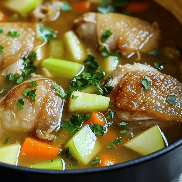 - 680 g Hähnchenschenkel, ohne Haut und Knochen, in mundgerechte Stücke geschnitten - 1 große Zwiebel, gewürfelt - 3 Knoblauchzehen, fein gehackt - 3 mittelgroße Karotten, in Scheiben geschnitten - 2 Stangen Sellerie, gewürfelt - 2 mittelgroße Äpfel (vorzugsweise Granny Smith), entkernt und gewürfelt - 470 ml natriumarme Hühnerbrühe - 240 ml Apfelmost Granny Smith Äpfel sind ideal für diesen Eintopf. Sie bringen die perfekte Mischung aus Süße und Säure. Diese Äpfel verhindern, dass der Eintopf zu süß wird. Die knackige Textur der Äpfel passt gut zum zarten Hähnchen. - 2 Esslöffel Olivenöl - 1 Teelöffel getrockneter Thymian - 1 Teelöffel getrockneter Rosmarin - Salz und Pfeffer nach Geschmack Die Kräuter verleihen dem Eintopf viel Geschmack. Thymian hat einen erdigen, leicht süßen Geschmack. Rosmarin bringt eine frische Note. Das Olivenöl sorgt für eine schöne Bräunung des Hähnchens. - Auswahl der besten Äpfel für das Rezept - Verwendung von natriumarmer Hühnerbrühe Wähle frische, feste Äpfel. Sie verlieren beim Kochen nicht ihre Form. Natriumarme Hühnerbrühe ist perfekt, um den Eintopf gesund zu halten. So kannst du den Salzgehalt einfach anpassen. Zuerst bereiten wir die Zutaten vor. Würfle die Zwiebel in kleine Stücke. Hacke den Knoblauch fein, damit er gut im Eintopf schmeckt. Nimm die Hähnchenschenkel und schneide sie in mundgerechte Stücke. Würze die Hähnchenstücke mit Salz und Pfeffer. Dies gibt dem Fleisch einen tollen Geschmack. Erhitze in einem großen Topf das Olivenöl bei mittlerer Hitze. Füge die gewürfelten Zwiebeln hinzu und brate sie an. Nach etwa fünf Minuten sind sie weich und durchsichtig. Jetzt gib den gehackten Knoblauch dazu und koche ihn für eine weitere Minute. Der Duft ist schon jetzt köstlich! Füge die Hähnchenstücke in den Topf und brate sie rundherum an. Dies dauert etwa sieben bis zehn Minuten. Wenn das Hähnchen leicht gebräunt ist, kommen die Karottenscheiben und der gewürfelte Sellerie dazu. Lasse das Gemüse für drei bis vier Minuten weich werden. Gieße nun die Hühnerbrühe und den Apfelmost in den Topf. Füge die gewürfelten Äpfel, den Thymian und den Rosmarin hinzu. Rühre alles gut um, damit sich die Aromen verbinden. Bringe den Eintopf zum sanften Kochen. Reduziere dann die Hitze und decke den Topf ab. Lasse das Ganze 25 bis 30 Minuten simmern, bis das Hähnchen durchgegart ist und das Gemüse zart ist. Probiere den Eintopf und passe die Würzung mit Salz und Pfeffer nach Belieben an. Wenn alles perfekt schmeckt, serviere den Eintopf heiß. Garniere ihn mit frisch gehackter Petersilie. Das macht das Gericht noch schöner. Du kannst den Eintopf in tiefen Tellern oder Schalen anrichten. Ein Stück frisches Brot passt hervorragend dazu. Um zartes Fleisch zu erhalten, koche den Eintopf sanft. Ein kräftiges Kochen macht das Hähnchen trocken. Halte die Hitze niedrig, nachdem du es zum Kochen gebracht hast. Lass es 25 bis 30 Minuten simmern. Das Gemüse wird weich und das Hähnchen bleibt saftig. Wenn dein Eintopf zu dünn ist, gibt es einfache Lösungen. Eine gute Methode ist, etwas Maisstärke mit Wasser zu mischen. Rühre diese Mischung in den Eintopf, während du ihn rührst. Lass ihn dann kurz kochen, bis er dicker wird. Alternativ kannst du auch püriertes Gemüse hinzufügen, um die Konsistenz zu verbessern. Bereite die Zutaten im Voraus vor. Das spart Zeit und macht das Kochen einfacher. Würfle die Zwiebeln und schneide das Hähnchen schon vor dem Kochen. So kannst du schneller arbeiten. Nutze die gleichen Zutaten in anderen Gerichten. Karotten und Sellerie sind vielseitig. Du kannst sie in Salaten oder anderen Eintöpfen verwenden. Das spart Geld und Zeit in der Küche. Manchmal kann der Eintopf zu süß oder salzig sein. Wenn er zu süß ist, füge einen Spritzer Essig hinzu. Das bringt einen schönen Kontrast. Für einen zu salzigen Eintopf, gib etwas mehr Wasser oder Brühe dazu. Schmecke den Eintopf während des Kochens ab. So kannst du die Würzung anpassen. Füge nach Geschmack Salz, Pfeffer oder frische Kräuter hinzu. So wird der Eintopf genau nach deinem Wunsch. {{image_4}} Für den Apfelmost-Hähnchen-Eintopf nutze ich oft saisonales Gemüse. Im Herbst sind Kürbis und Süßkartoffeln perfekt. Diese Gemüse geben dem Eintopf eine süße Note und machen ihn nahrhaft. Im Frühling sind frische Erbsen oder Spargel tolle Ergänzungen. Du kannst auch andere Obstsorten wie Birnen verwenden. Sie bringen eine neue Frische in den Eintopf. Wenn du eine neue Proteinquelle ausprobieren möchtest, sind Putenstücke eine gute Wahl. Sie sind mager und schmecken köstlich im Eintopf. Für eine vegetarische Version kannst du Kichererbsen oder Linsen verwenden. Diese geben dir Protein und eine schöne Textur. Achte darauf, die Brühe durch Gemüsebrühe zu ersetzen, um den Geschmack zu bewahren. Um dem Eintopf eine internationale Note zu geben, füge Gewürze hinzu. Zum Beispiel ist Kurkuma eine tolle Ergänzung. Es gibt dem Eintopf eine schöne Farbe und einen warmen Geschmack. Auch die Verwendung von Ingwer kann eine interessante Schärfe bringen. Lass dich von anderen Küchen inspirieren, wie der asiatischen oder mediterranen. So wird dein Eintopf immer neu und spannend. Um deinen Apfelmost-Hähnchen-Eintopf frisch zu halten, lagere ihn im Kühlschrank. Verwende einen luftdichten Behälter. So bleibt der Eintopf bis zu drei Tage lecker. Wenn du ihn lange aufbewahren möchtest, friere ihn ein. Teile ihn in Portionen auf, bevor du ihn einfrierst. Das macht das Auftauen einfacher. Der Eintopf hält sich im Kühlschrank bis zu drei Tage. Achte auf Anzeichen von Verderb. Wenn der Eintopf unangenehm riecht oder die Farbe sich ändert, wirf ihn weg. Auch eine schleimige Textur ist ein Zeichen, dass er nicht mehr gut ist. Um den Eintopf wieder heiß zu machen, erwärme ihn in einem Topf. Stelle die Hitze auf mittel und rühre regelmäßig um. So vermeidest du, dass der Eintopf anbrennt oder überkocht. Du kannst auch die Mikrowelle nutzen. Stelle die Leistung auf mittel und rühre alle 1-2 Minuten um. Die Vorbereitungszeit für den Apfelmost-Hähnchen-Eintopf beträgt etwa 15 Minuten. Die Kochzeit ist dann ungefähr 30 Minuten. Somit benötigst du insgesamt rund 45 Minuten. Das ist eine tolle Zeit für ein herzhaftes Gericht. Ja, du kannst diesen Eintopf im Slow Cooker zubereiten. Brate zuerst die Zwiebeln und den Knoblauch an. Füge dann alles in den Slow Cooker. Stelle ihn auf niedrige Hitze und koche für 6 bis 8 Stunden. Dadurch wird das Hähnchen besonders zart und die Aromen verbinden sich gut. Ein Stück frisches Brot passt perfekt dazu. Du könntest auch einen grünen Salat servieren. Kartoffelpüree ist eine weitere gute Wahl. Diese Beilagen ergänzen den Eintopf und machen die Mahlzeit noch besser. Dieser Eintopf ist einfach zuzubereiten und voller Geschmack. Wir haben die Hauptzutaten, Gewürze und Tipps behandelt. Die richtigen Schritte sorgen für ein tolles Ergebnis. Jeder kann diesen Eintopf anpassen und variieren. Ob mit verschiedenen Proteinen oder mehr Gemüse, die Möglichkeiten sind groß. Denkt auch an die Lagerung und Haltbarkeit. Mit diesem Rezept macht ihr sicher allen eine Freude. Probiert es aus und genießt die Vorteile!