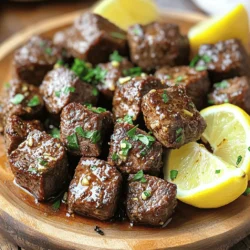 Für dieses Gericht brauche ich folgende Hauptzutaten: - 450 g Sirloin-Steak, in 2,5 cm große Würfel geschnitten - 45 g ungesalzene Butter - 4 Knoblauchzehen, fein gehackt Diese Zutaten sind wichtig. Das Steak gibt den Bissen Geschmack und Textur. Die Butter macht alles schön cremig. Knoblauch fügt diesem Gericht einen tollen, herzhaften Kick hinzu. Die Gewürze sind entscheidend für den Cajun-Geschmack. Ich verwende: - 2 Teelöffel Cajun-Gewürzmischung - Salz und Pfeffer nach Geschmack - Saft von 1/2 Zitrone Die Cajun-Gewürzmischung kann gekauft oder selbst gemacht werden. Sie bringt die Aromen von Louisiana in Ihre Küche. Salz und Pfeffer sind einfach, aber wichtig für den Geschmack. Der Zitronensaft gibt eine frische Note, die das Gericht aufhellt. Für die Garnierung benutze ich: - 1 Esslöffel frische Petersilie, gehackt Die Petersilie bringt Farbe und einen frischen Geschmack. Sie sieht auch auf dem Teller gut aus. Ich empfehle, die Steakstücke auf einem rustikalen Holzbrett zu servieren. Ein paar Zitronenspalten dazu sehen hübsch aus und bringen zusätzlichen Geschmack. Zuerst schneiden Sie 450 g Sirloin-Steak in 2,5 cm große Würfel. Dann würzen Sie die Stücke gleichmäßig mit Cajun-Gewürzmischung, Salz und Pfeffer. Werfen Sie die Stücke gut in einer Schüssel, sodass sie vollständig überzogen sind. Dies sorgt für einen tollen Geschmack. Erhitzen Sie in einer großen Pfanne 30 g ungesalzene Butter bei mittlerer bis hoher Hitze. Warten Sie, bis die Butter geschmolzen und leicht sprudelnd ist. Dies ist der perfekte Moment, um mit dem Braten zu beginnen. Fügen Sie die gewürzten Steakstücke in einer einzelnen Schicht in die heiße Pfanne hinzu. Braten Sie diese 2-3 Minuten lang, ohne zu rühren. So erhalten die Stücke eine schöne Kruste. Nach 2-3 Minuten wenden Sie sie vorsichtig. Braten Sie sie für weitere 2 Minuten, um den gewünschten Gargrad zu erreichen. Reduzieren Sie die Hitze auf mittlere Stufe. Geben Sie dann 4 fein gehackte Knoblauchzehen in die Pfanne. Sautieren Sie den Knoblauch etwa 30 Sekunden lang, bis er aromatisch ist. Fügen Sie die restlichen 15 g Butter hinzu und drücken Sie den Saft von 1/2 Zitrone darüber. Rühren Sie vorsichtig, um die Steakstücke mit der Knoblauchbuttersauce zu überziehen. Nehmen Sie die Pfanne vom Herd. Bestreuen Sie die Steakstücke mit 1 Esslöffel frischer, gehackter Petersilie, bevor Sie sie servieren. Stellen Sie sicher, dass die Steakstücke auf einem rustikalen Holzbrett präsentiert werden. Beträufeln Sie sie mit der Knoblauchbuttersauce und garnieren Sie mit Zitronenspalten für einen ansprechenden Look. Um eine perfekte Kruste zu bekommen, folgen Sie diesen Schritten. Verwenden Sie eine heiße Pfanne. Die Pfanne sollte wirklich heiß sein, bevor Sie das Steak hinzufügen. Das hilft, eine schöne Kruste zu bilden. Lassen Sie die Steakstücke 2 bis 3 Minuten braten, ohne sie zu bewegen. So bleibt die Kruste fest. Wenn Sie die Stücke wenden, machen Sie es vorsichtig, um die Kruste nicht zu beschädigen. Der ideale Gargrad hängt von Ihrem Geschmack ab. Für medium-rare braten Sie das Steak etwa 4 bis 5 Minuten. Die Innentemperatur sollte etwa 57 Grad Celsius betragen. Verwenden Sie ein Fleischthermometer, um sicherzustellen, dass es perfekt gegart ist. Lassen Sie das Steak nach dem Braten einige Minuten ruhen. So bleibt der Saft im Fleisch. Cajun-Gewürzmischung kann variieren. Sie können Paprika, Knoblauchpulver und Zwiebelpulver hinzufügen. Ein wenig Cayennepfeffer bringt mehr Schärfe. Wenn Sie es milder mögen, reduzieren Sie den Cayennepfeffer. Experimentieren Sie mit verschiedenen Kräutern, wie Thymian oder Oregano. So finden Sie die perfekte Mischung, die Ihnen gefällt. {{image_4}} Cajun Knoblauchbutter Steakstücke sind köstlich allein. Aber du kannst sie auch mit Gemüse kombinieren. Gemüse bringt mehr Farbe und Nährstoffe auf den Teller. Du kannst Paprika, Zucchini oder Brokkoli verwenden. Einfach das Gemüse in der Pfanne nach dem Steak anbraten. So wird es knackig und aromatisch. Ein paar Minuten in der Pfanne genügen, um es zart zu machen. Das Gemüse auf die Steakstücke legen, bevor du die Knoblauchbutter hinzufügst. So vermischen sich die Aromen und du erhältst ein tolles Gericht. Du musst nicht nur Sirloin-Steak verwenden. Andere Fleischsorten passen auch gut. Du könntest Ribeye oder Filetsteak ausprobieren. Diese Cuts bringen ihren eigenen Geschmack und Saftigkeit mit. Wenn du eine magere Option suchst, wähle Hähnchenbrust oder Putenbrust. Schneide das Fleisch in kleine Stücke, genau wie beim Steak. Für eine vegane Variante kannst du Tofu oder Tempeh verwenden. Diese nehmen die Gewürze gut auf und sind eine gute Proteinquelle. Wenn du neue Geschmäcker ausprobieren willst, ändere das Rezept. Anstatt Cajun-Gewürz kannst du auch andere Gewürzmischungen nutzen. Paprika, Kreuzkümmel oder italienische Kräuter bringen neue Aromen. Du könntest auch etwas scharfe Sauce hinzufügen, wenn du es würziger magst. Das macht das Gericht spannend. Für eine cremigere Sauce mische etwas Sahne mit der Knoblauchbutter. Du kannst auch verschiedene Öle verwenden, wie Oliven- oder Avocadoöl. Diese Optionen bringen Vielfalt in dein Kochen und machen die Gerichte einzigartig. Nach dem Kochen bleiben oft leckere Steakstücke übrig. Um die Frische zu bewahren, lege sie in einen luftdichten Behälter. So bleiben sie saftig und frisch. Stelle sicher, dass der Behälter gut verschlossen ist. Lagere ihn im Kühlschrank. Dort bleiben die Steakstücke bis zu drei Tage genießbar. Wenn du noch mehr Reste hast, kannst du die Steakstücke einfrieren. Lasse sie zuerst abkühlen. Lege sie dann in einen gefrierfesten Beutel. Drücke die Luft heraus, bevor du den Beutel schließt. Auf diese Weise können die Steakstücke bis zu drei Monate im Gefrierfach bleiben. Um die Qualität zu sichern, beschrifte den Beutel mit dem Datum. Wenn du die Steakstücke aufwärmen möchtest, gibt es einige gute Möglichkeiten. Die beste Methode ist das Erhitzen in einer Pfanne. Erhitze die Pfanne auf mittlerer Hitze. Füge einen kleinen Löffel Butter hinzu und lege die Steakstücke hinein. Brate sie kurz an, bis sie warm sind. Alternativ kannst du die Steakstücke auch in der Mikrowelle erwärmen. Stelle die Mikrowelle auf niedrig und erwärme sie in kurzen Intervallen. So bleiben sie zart und lecker. Braten Sie die Steakstücke 2-3 Minuten lang auf einer Seite an. So bekommen sie eine tolle Kruste. Wenden Sie sie dann und braten Sie sie für weitere 2 Minuten. So erreichen Sie den perfekten Gargrad, zum Beispiel medium-rare. Wenn Sie Ihr Steak lieber durchgegart mögen, braten Sie es etwas länger. Ja, Sie können die Cajun-Gewürzmischung ganz einfach selbst machen. Mischen Sie Paprika, Zwiebelpulver, Knoblauchpulver, schwarzer Pfeffer, Cayennepfeffer und Thymian. Diese Gewürze geben Ihrem Steak einen tollen Geschmack. Passen Sie die Menge an Cayennepfeffer an, wenn Sie es schärfer mögen. Cajun Knoblauchbutter Steakstücke passen gut zu vielen Beilagen. Probieren Sie sie mit gebratenem Gemüse oder einem frischen Salat. Auch Kartoffeln sind eine gute Wahl. Sie können sie gebacken, püriert oder als Pommes servieren. Ein gutes Stück Brot ist auch lecker, um die Sauce aufzutunken. Cajun Knoblauchbutter Steakstücke sind einfach und lecker. Wir haben die besten Zutaten, Gewürze und Schritte durchgenommen. Denk an die Tipps für eine perfekte Kruste und den idealen Gargrad. Du kannst die Zutaten und Techniken variieren, um dein Steak einzigartig zu machen. Und vergiss nicht, die Reste richtig zu lagern. Experimentiere ruhig mit den Antworten aus den FAQs. Lass dein Steak zu einem Genuss werden, der jeden begeistert.