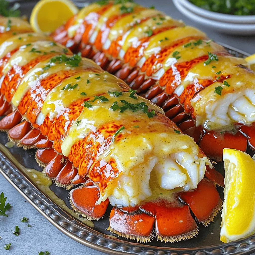 - 4 Hummerschwänze - 120 ml ungesalzene Butter, geschmolzen - 4 Knoblauchzehen, fein gehackt - 1 Esslöffel frische Petersilie, gehackt - 1 Teelöffel Zitronenschale - 1 Esslöffel frischer Zitronensaft - 1/2 Teelöffel Paprika - Salz und Pfeffer nach Geschmack Für die Marinade brauchen wir die geschmolzene Butter, den gehackten Knoblauch, die Petersilie und die Zitronenschale. Diese Zutaten verleihen dem Hummer einen tollen Geschmack. Zitronensaft bringt Frische, während Paprika eine schöne Farbe und einen leichten Kick gibt. Vergessen Sie nicht, Salz und Pfeffer nach Ihrem Geschmack hinzuzufügen. Für die Garnitur empfehle ich frische Petersilie. Sie bringt Farbe und Frische. Zitronenspalten sind perfekt zum Servieren. Diese können über die Hummerschwänze gedrückt werden, um mehr Geschmack zu erhalten. Servieren Sie die Hummerschwänze auf einem großen Plattenteller. Anrichten und die Zitronenspalten rundum anordnen, um das Gericht noch ansprechender zu machen. Zuerst heize deinen Ofen auf 220°C (425°F) vor. Dies sorgt für eine gleichmäßige Garung. Nimm die Hummerschwänze und schneide sie mit einer Küchenschere der Länge nach auf. Achte darauf, nicht zu tief zu schneiden, damit das Fleisch nicht beschädigt wird. Lege die Hummerschwänze mit der Fleischseite nach oben auf ein großes Backblech. Diese Vorbereitung macht das Backen einfacher und das Ergebnis schöner. In einer kleinen Schüssel vermische die geschmolzene Butter mit den fein gehackten Knoblauchzehen. Füge die gehackte Petersilie, Zitronenschale und Zitronensaft hinzu. Dann kommt die Paprika, Salz und Pfeffer dazu. Rühre alles gut um. Diese Mischung gibt den Hummerschwänzen einen tollen Geschmack. Achte darauf, dass alles gut verteilt ist. Jetzt kommt der spannende Teil! Bestreiche die Hummerschwänze großzügig mit der Knoblauch-Butter-Mischung. Schiebe das Backblech in den vorgeheizten Ofen. Backe die Hummerschwänze für etwa 12-15 Minuten. Das Fleisch sollte undurchsichtig sein und sich leicht mit einer Gabel zerteilen lassen. Wenn sie fertig sind, kannst du sie nach Belieben mit mehr Knoblauch-Butter bestreichen. Serviere die Hummerschwänze heiß. Garniere sie mit Petersilie und Zitronenspalten. Genieß dein köstliches Gericht! Wählen Sie frische Hummerschwänze für den besten Geschmack. Achten Sie darauf, dass sie eine glänzende Schale haben. Frische Hummerschwänze riechen nach Meer, nicht nach Fisch. Wenn Sie gefrorene Hummerschwänze kaufen, wählen Sie solche, die schnell gefroren wurden. Diese behalten ihren Geschmack und ihre Textur besser. Die Garzeit hängt von der Größe der Hummerschwänze ab. In der Regel brauchen sie 12 bis 15 Minuten bei 220°C. Das Fleisch sollte undurchsichtig sein und sich leicht mit einer Gabel zerteilen lassen. Überprüfen Sie die Garzeit regelmäßig, um ein Übergaren zu vermeiden. Ein häufiger Fehler ist, die Hummerschwänze nicht richtig aufzuschneiden. Stellen Sie sicher, dass Sie die Schale auf der Oberseite aufschneiden. So gart das Fleisch gleichmäßig. Ein weiterer Fehler ist, die Hummerschwänze zu lange zu backen. Das Fleisch wird dann zäh und trocken. Sehen Sie in den letzten Minuten nach, ob sie fertig sind. {{image_4}} Eine tolle Variante sind Knoblauch-Butter Hummerschwänze mit frischen Kräutern. Ich empfehle, zusätzlich Thymian und Basilikum zu verwenden. Diese Kräuter bringen einen frischen Geschmack. Mischen Sie sie einfach in die Knoblauch-Butter-Mischung. Das gibt dem Gericht mehr Tiefe. Genießen Sie den Duft, wenn es im Ofen gart! Für eine mediterrane Note, ersetzen Sie die Butter durch hochwertiges Olivenöl. Fügen Sie gehackte Tomaten hinzu, um Frische zu bringen. Dies schafft eine leichte und fruchtige Geschmackskombination. Sie können auch einige schwarze Oliven hinzufügen. Diese Kombination macht die Hummerschwänze noch köstlicher und gesünder. Lieben Sie es scharf? Dann probieren Sie die pikante Version! Fügen Sie gehackte frische Chili und Zwiebeln zur Butter-Mischung hinzu. Diese Zutaten geben einen aufregenden Kick. Achten Sie darauf, die Menge an Chili nach Ihrem Geschmack anzupassen. Diese Variante ist perfekt für alle, die das Feuer im Gericht mögen. Bewahren Sie übrig gebliebene Hummerschwänze in einem luftdichten Behälter auf. Stellen Sie sicher, dass die Schwänze vollständig abgekühlt sind. Legen Sie sie in den Kühlschrank. So bleiben sie frisch und lecker. Sie können sie bis zu zwei Tage lagern. Vermeiden Sie es, sie zu lange stehen zu lassen, um den besten Geschmack zu erhalten. Um gekochte Hummerschwänze einzufrieren, lassen Sie sie zuerst abkühlen. Wickeln Sie sie dann gut in Frischhaltefolie. Legen Sie die Schwänze in einen Gefrierbeutel oder einen luftdichten Behälter. So schützen Sie sie vor Frostschäden. Gekochte Hummerschwänze können bis zu drei Monate im Gefrierfach bleiben. Zum Auftauen, legen Sie sie über Nacht in den Kühlschrank. Im Kühlschrank halten sich frische Hummerschwänze etwa ein bis zwei Tage. Achten Sie darauf, dass sie gut verpackt sind. Überprüfen Sie sie auf Geruch oder Veränderungen im Aussehen. Wenn sie unangenehm riechen, entsorgen Sie sie sofort. Gekochte Hummerschwänze sind zwei bis drei Tage haltbar. Genießen Sie sie frisch für den besten Geschmack! Hummerschwänze müssen etwa 12-15 Minuten im Ofen garen. Die genaue Zeit hängt von der Größe der Hummerschwänze ab. Achten Sie darauf, dass das Fleisch undurchsichtig wird und sich leicht mit einer Gabel zerteilen lässt. So wissen Sie, dass sie perfekt gegart sind. Überwachen Sie die Garzeit, um ein Überkochen zu vermeiden. Ja, gefrorene Hummerschwänze sind eine gute Wahl. Lassen Sie sie zuerst im Kühlschrank auftauen. Dies dauert einige Stunden oder über Nacht. Wenn sie aufgetaut sind, können Sie sie wie frische Hummerschwänze zubereiten. Achten Sie darauf, dass sie gut abgetropft sind, bevor Sie mit dem Rezept fortfahren. Zu Knoblauch-Butter Hummerschwänzen passen viele Beilagen. Hier sind einige Ideen: - Knuspriges Brot für die Knoblauch-Butter-Soße - Ein frischer grüner Salat - Reis oder Quinoa als Beilage - Geröstetes Gemüse für mehr Geschmack - Kartoffelpüree oder Ofenkartoffeln Diese Beilagen ergänzen den reichen Geschmack der Hummerschwänze und machen Ihr Gericht noch köstlicher. Zusammengefasst, haben wir heute die besten Zutaten für Knoblauch-Butter Hummerschwänze erkundet. Ich habe erklärt, wie man sie zubereitet und die perfekten Tipps geteilt. Variationen bringen neuen Geschmack und steigern den Genuss. Lagertipps helfen dir, Reste richtig aufzubewahren. Hummerschwänze sind vielseitig und lecker. Wenn du diese Schritte befolgst, wirst du köstliche Ergebnisse erzielen. Probiere es aus und genieße das Kochen!