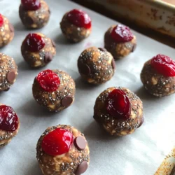 Um die Kirschen-Schokoladenenergie-Bällchen zuzubereiten, brauchst du: - 1 Tasse Haferflocken - 1/2 Tasse Mandelbutter (oder eine Nussbutter deiner Wahl) - 1/4 Tasse Honig oder Ahornsirup - 1/2 Tasse getrocknete Kirschen, grob gehackt - 1/3 Tasse Zartbitter-Schokoladenstückchen - 1/4 Tasse Chiasamen - 1/2 Teelöffel Vanilleextrakt - Eine Prise Salz Wenn du kein Mandelbutter hast, probiere Erdnussbutter oder Cashewbutter. Diese Varianten bringen einen anderen, aber leckeren Geschmack. Statt Honig kannst du auch Agavendicksaft verwenden. Für eine glutenfreie Option nimm glutenfreie Haferflocken. Du kannst auch andere Trockenfrüchte wie Cranberries oder Aprikosen verwenden. Bei den Schokoladenstückchen sind vegane Optionen verfügbar. Diese Bällchen sind nicht nur lecker, sondern auch nahrhaft. Sie enthalten Ballaststoffe aus Haferflocken und gesunde Fette aus der Nussbutter und den Chiasamen. Eine Portion (1 Bällchen) hat ungefähr: - Kalorien: 120 - Fett: 6 g - Kohlenhydrate: 14 g - Zucker: 5 g - Eiweiß: 3 g Diese Werte können variieren, je nach den verwendeten Zutaten. Zuerst brauchst du frische, hochwertige Zutaten. Hier ist, was du benötigst: - 1 Tasse Haferflocken - 1/2 Tasse Mandelbutter (oder eine Nussbutter deiner Wahl) - 1/4 Tasse Honig oder Ahornsirup - 1/2 Tasse getrocknete Kirschen, grob gehackt - 1/3 Tasse Zartbitter-Schokoladenstückchen - 1/4 Tasse Chiasamen - 1/2 Teelöffel Vanilleextrakt - Eine Prise Salz Stelle sicher, dass alles bereit ist. Das macht den Prozess einfacher und schneller. Beginne mit einer großen Schüssel. Gib die Haferflocken, Mandelbutter und Honig hinein. Mische alles gründlich. Du willst eine klebrige Teigmischung haben. Danach füge die gehackten Kirschen, Schokoladenstückchen, Chiasamen, Vanilleextrakt und Salz hinzu. Rühre gut um, bis alles gleichmäßig verteilt ist. Jetzt ist es wichtig, die Mischung für etwa 30 Minuten in den Kühlschrank zu stellen. Das hilft, die Mischung fester zu machen. So lässt sie sich besser verarbeiten. Nimm nach dem Kühlen kleine Portionen der Mischung. Verwende deine Hände, um Bällchen von etwa 2,5 cm Durchmesser zu formen. Lege die Bällchen auf ein mit Backpapier ausgelegtes Backblech. Nachdem du alle Bällchen geformt hast, stelle sie erneut für 30 Minuten in den Kühlschrank. Das macht sie schön fest. Bewahre die Energie-Bällchen in einem luftdichten Behälter im Kühlschrank auf. Sie halten bis zu einer Woche. Die Mischung für die Kirschen-Schokoladenenergie-Bällchen sollte mindestens 30 Minuten im Kühlschrank sein. Dies hilft, die Zutaten zu festigen. Wenn du mehr Zeit hast, lasse sie länger kühlen. So erhalten die Bällchen eine bessere Textur. Bewahre die Bällchen in einem luftdichten Behälter auf. So bleiben sie frisch und lecker. Stelle den Behälter in den Kühlschrank. So halten sie sich bis zu einer Woche. Du kannst sie auch einfrieren. Friere sie in Portionen ein. So hast du immer einen schnellen Snack zur Hand. Du kannst die Kirschen durch andere Trockenfrüchte ersetzen, wie Aprikosen oder Rosinen. Nutze verschiedene Nussbutter, wie Erdnuss- oder Cashewbutter. Um es schärfer zu machen, füge etwas Zimt oder Muskatnuss hinzu. Für mehr Crunch, streue geröstete Nüsse oder Samen hinein. {{image_4}} Du kannst die Kirschen-Schokoladenenergie-Bällchen ganz leicht anpassen. Hier sind einige Ideen: - Kokosraspeln: Füge eine halbe Tasse Kokosraspeln hinzu für einen tropischen Touch. - Nüsse: Walnüsse oder Pekannüsse sorgen für einen knackigen Biss. - Schnelle Haferflocken: Verwende schnelle Haferflocken für eine weichere Textur. - Proteinpulver: Gib einen Esslöffel Proteinpulver hinzu, um mehr Nährstoffe zu bekommen. Um die Bällchen vegan und glutenfrei zu machen, kannst du diese Tipps beachten: - Honig: Ersetze den Honig durch Agavendicksaft oder einen anderen veganen Sirup. - Glutenfreie Haferflocken: Stelle sicher, dass deine Haferflocken glutenfrei sind. - Nussbutter: Verwende Erdnussbutter oder Cashewbutter, um den Geschmack zu variieren. Die Kirschen sind großartig, aber du kannst auch andere Früchte hinzufügen. Hier sind einige Vorschläge: - Getrocknete Aprikosen: Sie geben eine süße und saftige Note. - Rosinen: Eine tolle Option für zusätzliche Süße. - Mandeln oder Haselnüsse: Diese Nüsse passen gut zu Schokolade und Kirschen. - Bananen: Zerdrückte Bananen können der Mischung Feuchtigkeit verleihen. Experimentiere mit verschiedenen Zutaten, um deinen perfekten Snack zu finden! Die Kirschen-Schokoladenenergie-Bällchen sind einfach zu lagern. Lege sie in einen luftdichten Behälter. So bleiben sie frisch und lecker. Stelle den Behälter in den Kühlschrank. Diese Methode hilft, die Bällchen kühl und fest zu halten. Die Bällchen halten sich bis zu einer Woche im Kühlschrank. Ich rate, sie innerhalb dieser Zeit zu essen. Der Geschmack bleibt am besten, wenn du sie frisch genießt. Nach einer Woche können die Bällchen trocken werden und ihren Geschmack verlieren. Wenn du die Bällchen länger aufbewahren möchtest, friere sie ein. Lege sie in einen gefrierfesten Behälter oder einen Beutel. So bleiben sie bis zu drei Monate frisch. Wenn du sie essen willst, lasse sie einfach im Kühlschrank auftauen. Sie sind ein toller Snack für zwischendurch und immer bereit, deinen Hunger zu stillen. Die Kirschen-Schokoladenenergie-Bällchen halten sich bis zu einer Woche im Kühlschrank. Du solltest sie in einem luftdichten Behälter aufbewahren, damit sie frisch bleiben. Wenn du sie länger lagern möchtest, kannst du sie auch einfrieren. So bleiben sie bis zu drei Monate haltbar. Achte darauf, sie gut zu verpacken, um Gefrierbrand zu vermeiden. Ja, du kannst die Mandelbutter durch jede Nussbutter ersetzen, die dir gefällt. Erdnussbutter oder Cashewbutter sind tolle Alternativen. Jede Nussbutter hat ihren eigenen Geschmack, der die Bällchen einzigartig macht. Achte jedoch darauf, dass die Konsistenz ähnlich bleibt, damit die Bällchen gut zusammenhalten. Um die Bällchen süßer zu machen, kannst du mehr Honig oder Ahornsirup hinzufügen. Du kannst auch etwas mehr Schokoladenstückchen einmischen. Wenn du fruchtige Süße möchtest, probiere, ein paar getrocknete Datteln zu pürieren und hinzuzufügen. So bekommst du einen natürlichen Süßungsgrad, der die Kirschen noch mehr hervorhebt. Die Kirschen-Schokoladenenergie-Bällchen sind einfach und lecker. Wir haben die wichtigsten Zutaten durchgesehen und Alternativen vorgestellt. Die Schritt-für-Schritt-Anleitung hilft dir bei der Zubereitung. Außerdem erhältst du praktische Tipps zur Lagerung und Haltbarkeit. Variationen sorgen dafür, dass jeder etwas findet. Denke daran, dass du die Bällchen leicht anpassen kannst. Probiere es aus und genieße deinen Snack!