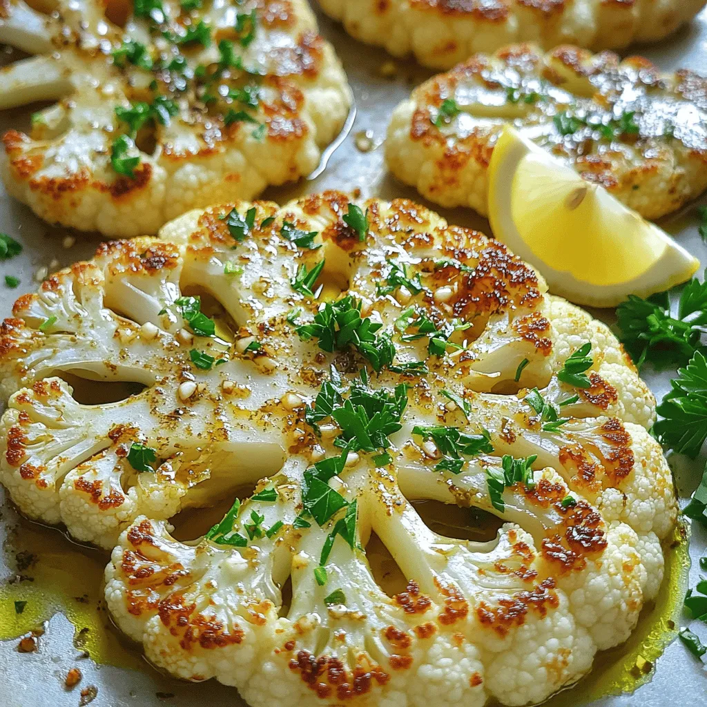 - 1 großer Blumenkohlkopf - 4 Knoblauchzehen, fein gehackt - 60 ml Olivenöl - 2 Teelöffel getrockneter Oregano - 2 Teelöffel getrockneter Thymian - 1 Teelöffel geräuchertes Paprikapulver - Salz und Pfeffer nach Geschmack - 2 Esslöffel frisch gehackte Petersilie (zum Garnieren) - 1 Zitrone, in Spalten geschnitten (zum Servieren) Um leckere Knoblauch Kräuter Blumenkohlsteaks zu machen, brauchst du frische und einfache Zutaten. Der Blumenkohl ist die Hauptzutat und gibt dir eine schöne Basis. Ich empfehle, einen großen Kopf Blumenkohl zu wählen, der frisch aussieht. Knoblauch bringt viel Geschmack. Vier Zehen sind perfekt, um die Steaks aromatisch zu machen. Das Olivenöl hilft, die Aromen zu verbinden und macht die Steaks schön goldbraun. Die getrockneten Kräuter sind wichtig. Oregano und Thymian geben den Steaks eine mediterrane Note. Geräuchertes Paprikapulver fügt eine leichte Rauchnote hinzu. Salz und Pfeffer bringe ich nach meinem Geschmack ein. Frisch gehackte Petersilie ist ein tolles Topping. Sie verleiht den Steaks Farbe und Frische. Die Zitronenspalten dienen zum Servieren. Der Saft bringt einen spritzigen Kick, der die Aromen perfekt ergänzt. Mit diesen Zutaten ist es einfach, ein schmackhaftes und gesundes Gericht zuzubereiten. Du wirst die Kombination aus Knoblauch und Kräutern lieben! Heize deinen Ofen auf 220°C vor. Das ist eine wichtige erste Schritt. Lege ein Backblech mit Backpapier aus. Das verhindert das Ankleben der Steaks. Nimm den Blumenkohlkopf und entferne die Blätter. Kürze den Stängel, aber lasse ihn ganz. Lege den Blumenkohl auf ein Schneidebrett, mit der Stielseite nach unten. Schneide ihn in etwa 2 cm dicke Steaks. Du solltest 2 bis 3 Steaks erhalten, je nach Größe. In einer kleinen Schüssel kombinierst du die fein gehackten Knoblauchzehen, Olivenöl, Oregano, Thymian und geräuchertes Paprikapulver. Füge Salz und Pfeffer hinzu. Rühre alles gut um, bis eine aromatische Marinade entsteht. Bestreiche beide Seiten jedes Blumenkohlsteaks großzügig mit dieser Marinade. Lege die gewürzten Blumenkohlsteaks auf das Backblech. Beträufel sie mit der restlichen Marinade. Röste die Steaks im Ofen für 25 bis 30 Minuten. Wende sie nach der Hälfte der Zeit. Sie sollten zart und goldbraun sein. Nimm die Steaks aus dem Ofen und lasse sie einige Minuten abkühlen. Garniere sie dann mit frischer Petersilie und Zitronenspalten. Serviere sie warm und genieße das Aroma! Wähle einen festen Blumenkohlkopf aus. Die Röschen sollten dicht und grün sein. Achte darauf, dass keine braunen Flecken vorhanden sind. Ein frischer Blumenkohl hat einen angenehmen, milden Geruch. Größe ist auch wichtig; ein größerer Kopf gibt dir mehr Steaks. Du kannst die Marinade nach deinem Geschmack anpassen. Füge mehr Knoblauch hinzu, wenn du es würziger magst. Ein Spritzer Zitronensaft bringt Frische. Probiere auch andere Kräuter wie Basilikum oder Rosmarin. Experimentiere mit verschiedenen Gewürzen, um neue Aromen zu entdecken. Serviere die Blumenkohlsteaks mit frischer Petersilie und Zitronenspalten. Diese geben dem Gericht einen spritzigen Geschmack. Du kannst auch einen einfachen Salat oder Reis als Beilage wählen. Gegrilltes Gemüse passt ebenfalls gut dazu. Wenn du Fleisch isst, sind sie eine tolle Beilage zu Hähnchen oder Fisch. {{image_4}} Du kannst die Marinade ganz nach deinem Geschmack anpassen. Hier sind einige Ideen: - Käse: Füge Parmesan oder Feta für einen herzhaften Geschmack hinzu. - Chili: Gib etwas Chili-Pulver für einen scharfen Kick. - Zitronenpfeffer: Verwende Zitronenpfeffer für einen frischen, zitrusartigen Geschmack. - Kreuzkümmel: Mische Kreuzkümmel für einen warmen, erdigen Geschmack. Du kannst Blumenkohlsteaks auch anders zubereiten: - Grillen: Lege die Steaks auf den Grill für ein rauchiges Aroma. - Dämpfen: Dämpfe die Steaks, um sie zart und saftig zu halten. - Pfanne: Brate die Steaks in einer Pfanne für eine knusprige Oberfläche. Mische Blumenkohl mit anderen Gemüsesorten für mehr Abwechslung: - Karotten: Schneide sie in Scheiben und röste sie zusammen mit den Steaks. - Paprika: Füge bunte Paprikastücke hinzu für mehr Farbe. - Zucchini: Schneide sie in dicke Scheiben und grille sie neben den Steaks. Diese Variationen machen dein Gericht spannend und lecker. So kannst du immer wieder neue Geschmäcker entdecken! Wenn du Blumenkohlsteaks übrig hast, lass sie zuerst abkühlen. Dann lege sie in einen luftdichten Behälter. Achte darauf, dass die Steaks nicht übereinander liegen, um Druckstellen zu vermeiden. Die Reste bleiben im Kühlschrank etwa 3 bis 4 Tage frisch. Du kannst sie auch mit etwas Olivenöl und Kräutern wieder aufwerten. Für längere Lagerung friere die Blumenkohlsteaks ein. Lege sie nach dem Abkühlen auf ein Backblech und friere sie 1 bis 2 Stunden ein. Sobald sie fest sind, lege sie in einen Gefrierbeutel. Beschrifte den Beutel mit dem Datum. So bleiben sie bis zu 3 Monate frisch. Um sie aufzutauen, lege die Steaks einfach über Nacht in den Kühlschrank. Um die Blumenkohlsteaks wieder warm zu machen, heize den Ofen auf 180°C vor. Lege die Steaks auf ein Backblech und wärme sie für 10 bis 15 Minuten auf. So bleiben sie knusprig. Du kannst auch eine Pfanne verwenden. Erhitze etwas Olivenöl und brate die Steaks für 5 Minuten auf jeder Seite. Genieße sie mit frischer Petersilie und Zitronensaft für mehr Geschmack. Ja, du kannst Blumenkohlsteaks im Voraus zubereiten. Bereite die Steaks einfach wie im Rezept beschrieben vor. Du kannst sie marinieren und dann im Kühlschrank aufbewahren. So sparst du Zeit, wenn du sie später backen möchtest. Sie bleiben bis zu 24 Stunden frisch. Die Reste der Blumenkohlsteaks halten sich gut im Kühlschrank. Du kannst sie in einem luftdichten Behälter bis zu drei Tage aufbewahren. Achte darauf, sie vollständig abkühlen zu lassen, bevor du sie einlagerst. So bleibt der Geschmack und die Textur erhalten. Blumenkohl ist sehr gesund. Er ist reich an Vitaminen und Mineralstoffen. Er enthält viel Vitamin C, das das Immunsystem stärkt. Blumenkohl hat auch Ballaststoffe, die gut für die Verdauung sind. Zudem ist er kalorienarm, was ihn ideal für gesunde Ernährung macht. Blumenkohlsteaks sind einfach zuzubereiten und bieten viele Variationen. Wir haben erklärt, welche Zutaten du brauchst und wie du sie vorbereitest. Du kannst deine Marinade anpassen, um den Geschmack zu verbessern. Auch die Aufbewahrung von Reste und die Zubereitungsideen sind wichtig. Denke daran, Blumenkohl frisch auszuwählen. Probiere verschiedene Gewürze und Zubereitungsmethoden aus. So wirst du viele leckere Gerichte genießen. Experimentiere und finde die Variante, die dir am besten schmeckt!