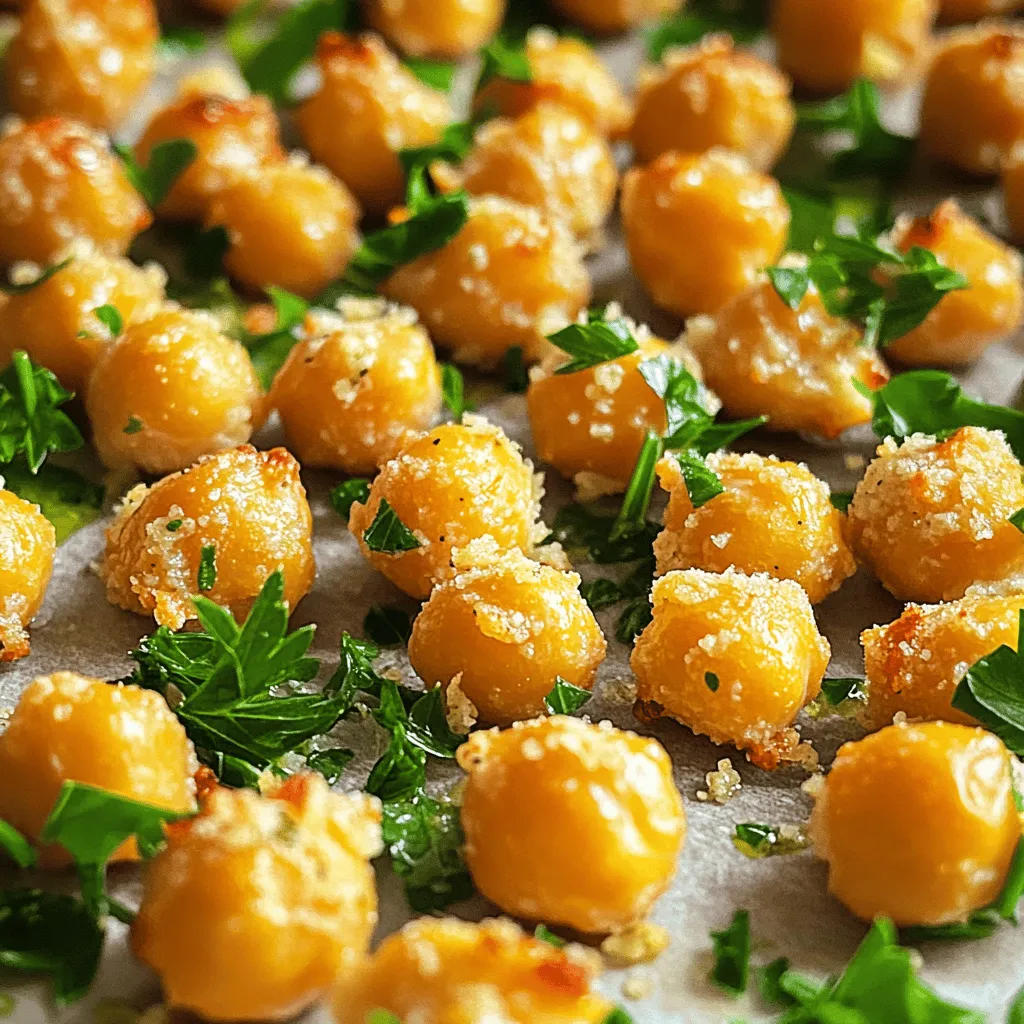 Für die Knoblauch-Parmesan-Röstkichererbsen brauchst du folgende Zutaten: - 2 Dosen (je 425 g) Kichererbsen, abgetropft und abgespült - 3 Esslöffel Olivenöl - 4 Knoblauchzehen, gehackt - 1/2 Tasse geriebener Parmesan-Käse - 1 Teelöffel Knoblauchpulver - 1 Teelöffel Zwiebelpulver - 1 Teelöffel geräuchertes Paprikapulver - 1/2 Teelöffel Salz - 1/4 Teelöffel schwarzer Pfeffer - Frische Petersilie, gehackt (zum Garnieren) Wenn du keine frischen Kichererbsen hast, benutze einfach Dosenkichererbsen. Sie sind schnell und einfach. Für den Parmesan kannst du auch einen veganen Käse oder nutritional yeast verwenden. Knoblauchpulver ist eine gute Alternative, wenn du frischen Knoblauch nicht magst. Achte beim Kauf auf die Kichererbsen. Die Dosen sollten unbeschädigt sein. Überprüfe das Haltbarkeitsdatum, um sicherzustellen, dass sie frisch sind. Bei getrockneten Kichererbsen, wähle solche ohne Risse oder Flecken. Immer gut abspülen, um den Konservierungsstoff zu entfernen. Heize deinen Ofen zuerst auf 200 °C vor. Das sorgt dafür, dass die Kichererbsen gleichmäßig rösten. Lege ein Backblech mit Backpapier aus. Dadurch kleben die Kichererbsen nicht fest. Es ist wichtig, die Kichererbsen gut abzutropfen. So wird das Endprodukt knuspriger. Verwende ein Küchenpapier, um die Kichererbsen trocken zu tupfen. Je weniger Feuchtigkeit, desto besser das Ergebnis. Nimm eine große Schüssel und füge 3 Esslöffel Olivenöl hinzu. Dann kommen 4 gehackte Knoblauchzehen in die Schüssel. Der Knoblauch sorgt für den tollen Geschmack. Füge 1/2 Tasse geriebenen Parmesan hinzu. Parmesan bringt die richtige Salzigkeit. Jetzt gib noch 1 Teelöffel Knoblauchpulver, 1 Teelöffel Zwiebelpulver, 1 Teelöffel geräuchertes Paprikapulver, 1/2 Teelöffel Salz und 1/4 Teelöffel schwarzen Pfeffer dazu. Mische alles gut. Du solltest eine aromatische Marinade erhalten. Jetzt ist es Zeit für die Kichererbsen. Gib die trockenen Kichererbsen in die Schüssel mit der Marinade. Wende sie vorsichtig, damit sie gleichmäßig bedeckt sind. Verteile die Kichererbsen dann in einer einzigen Schicht auf dem Backblech. Achte darauf, dass sie nicht zu nah beieinander liegen. Röste die Kichererbsen 25-30 Minuten lang. Rühre sie nach der Hälfte der Zeit um. So werden sie goldbraun und knusprig. Behalte sie im Auge, damit sie nicht anbrennen. Nimm das Blech aus dem Ofen und lass die Kichererbsen einige Minuten abkühlen. Sie werden beim Abkühlen noch knuspriger. Garniere sie vor dem Servieren mit frisch gehackter Petersilie. Um die Kichererbsen knusprig zu machen, ist die Vorbereitung sehr wichtig. Tupfen Sie die Kichererbsen gut trocken. Jede Feuchtigkeit kann die Knusprigkeit beeinträchtigen. Sie können die Kichererbsen auch für eine Stunde im Kühlschrank lassen. Dies hilft, die Feuchtigkeit weiter zu reduzieren. Rösten Sie die Kichererbsen in einer einzigen Schicht auf dem Backblech. Zu viele Kichererbsen auf einmal machen sie weich. Rühren Sie die Kichererbsen während des Röstens nach der Hälfte der Zeit um. So werden sie gleichmäßig knusprig. Um die Röstkichererbsen frisch zu halten, lagern Sie sie in einem luftdichten Behälter. Stellen Sie den Behälter an einen kühlen und dunklen Ort. Vermeiden Sie direkte Sonneneinstrahlung. Röstkichererbsen halten sich so bis zu einer Woche. Sie können auch einen kleinen Beutel mit Silicagel hinzufügen. Das hilft, die Feuchtigkeit zu reduzieren und die Kichererbsen knusprig zu halten. Es gibt viele Möglichkeiten, den Geschmack der Kichererbsen zu variieren. Sie können verschiedene Gewürze hinzufügen. Zum Beispiel, versuchen Sie Curry-Pulver für einen indischen Touch. Fügen Sie Chili-Pulver hinzu, wenn Sie es scharf mögen. Für einen mediterranen Geschmack, verwenden Sie italienische Kräuter wie Oregano oder Basilikum. Experimentieren Sie mit geräuchertem Paprika oder sogar Zimt für eine süßliche Note. So bleiben die Röstkichererbsen aufregend und neu! {{image_4}} Es gibt viele Wege, Knoblauch Parmesan Röstkichererbsen zu genießen. Hier sind einige meiner Lieblingsvariationen. Für eine scharfe Note füge Chili-Pulver hinzu. Du kannst 1 Teelöffel Chili-Pulver in die Marinade mischen. Das gibt den Kichererbsen einen tollen Kick. Verwende auch einen scharfen Käse, wie Pepper Jack, anstelle von Parmesan. Die Mischung ergibt einen köstlichen Snack! Wenn du etwas Frisches suchst, probiere die mediterrane Variante. Mische 1 Teelöffel getrocknete Oregano, Thymian und Rosmarin in die Marinade. Diese Kräuter bringen den Geschmack des Mittelmeers direkt auf deinen Teller. Du kannst auch etwas Zitronensaft für mehr Frische hinzufügen. Für eine süß-scharfe Version mische 1 Esslöffel Honig oder Ahornsirup in die Marinade. Füge auch 1/2 Teelöffel Cayenne-Pfeffer hinzu. Diese Kombination sorgt für einen spannenden Kontrast zwischen Süße und Schärfe. Es ist ein echter Geschmackskick. Röstkichererbsen sind ein leckerer Snack. Sie halten sich gut, wenn Sie sie richtig lagern. In einem luftdichten Behälter bleiben sie etwa eine Woche frisch. Nach einer Woche verlieren sie ihren Knusprigkeit. Sie können sie auch im Kühlschrank aufbewahren. Dort bleiben sie bis zu zwei Wochen essbar, aber sie werden nicht so knusprig sein. Um Röstkichererbsen frisch zu halten, sollten Sie sie in einem luftdichten Behälter aufbewahren. Ein Glasbehälter mit einem festen Deckel funktioniert gut. Achten Sie darauf, dass die Kichererbsen vollständig abgekühlt sind, bevor Sie sie lagern. So vermeiden Sie Feuchtigkeit, die die Kichererbsen weich macht. Lagern Sie den Behälter an einem kühlen, dunklen Ort. Dies schützt die Kichererbsen vor Licht und Hitze. Ja, Sie können Röstkichererbsen einfrieren! Dies ist eine großartige Möglichkeit, sie länger frisch zu halten. Lassen Sie die Kichererbsen zuerst vollständig abkühlen. Legen Sie sie dann in einen Gefrierbeutel. Drücken Sie die Luft heraus, bevor Sie den Beutel schließen. Im Gefrierschrank halten sie bis zu drei Monate. Wenn Sie sie essen möchten, tauen Sie sie einfach im Kühlschrank auf und rösten Sie sie kurz im Ofen, um die Knusprigkeit wiederherzustellen. Um die Kichererbsen würziger zu machen, können Sie verschiedene Gewürze verwenden. Probieren Sie Chili-Flocken für etwas Schärfe. Sie können auch geräuchertes Paprikapulver oder Kreuzkümmel hinzufügen. Diese Gewürze geben dem Gericht mehr Tiefe. Sie können auch frische Kräuter wie Thymian oder Oregano verwenden. Diese Kräuter bringen frische Aromen. Experimentieren Sie mit verschiedenen Kombinationen, um Ihren perfekten Geschmack zu finden. Ja, Röstkichererbsen sind sehr gesund. Sie sind reich an Ballaststoffen und Proteinen. Diese Nährstoffe helfen, sich satt zu fühlen. Kichererbsen enthalten auch viele Vitamine und Mineralien. Sie sind eine gute Quelle für Eisen und Magnesium. Wenn Sie sie im Ofen rösten, verwenden Sie weniger Öl als bei anderen Snacks. So bleiben sie leicht und nahrhaft. Achten Sie darauf, den Salzgehalt zu kontrollieren, um sie gesünder zu machen. Ja, Sie können die Kichererbsen auch in einer Luftfritteuse zubereiten. Das ist eine schnelle und einfache Methode. Heizen Sie die Luftfritteuse auf 200 °C vor. Geben Sie die Kichererbsen in den Korb und rösten Sie sie etwa 15-20 Minuten. Schütteln Sie den Korb während des Garens mehrmals, damit sie gleichmäßig knusprig werden. So sparen Sie Zeit und erhalten dennoch einen tollen Snack! Röstkichererbsen sind einfach zuzubereiten und bieten viele Variationen. Wir haben die besten Zutaten, die Zubereitung und Tipps für knusprige Kichererbsen behandelt. Denke daran, frische Zutaten zu wählen und die richtigen Lagerbedingungen zu beachten. Auch die vielen Geschmäcker werden sicher gefallen. Ob als Snack oder Beilage, Röstkichererbsen sind stets ein Hit. Nutze die Tipps, um deine eigenen Kreationen zu machen und teile sie mit Freunden. Genieße die Vielfalt und bringe mehr Geschmack in deine Küche.