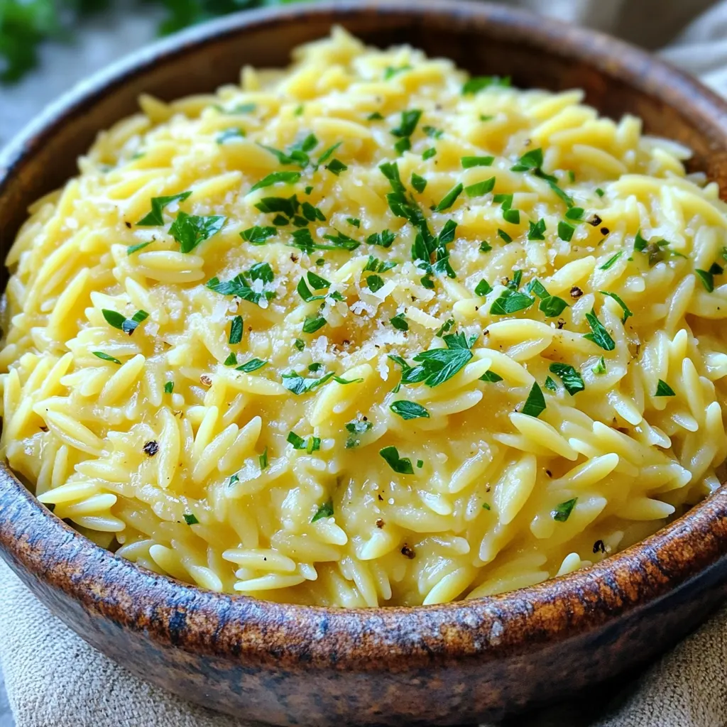 Für unser Rezept brauchen Sie folgende Zutaten: - 1 Tasse Orzo-Pasta - 2 Esslöffel Olivenöl - 4 Knoblauchzehen, fein gehackt - 1 kleine Zwiebel, fein gewürfelt - 4 Tassen Gemüsebrühe - 1 Tasse Schlagsahne - 1 Tasse geriebener Parmesan - 1 Teelöffel italienische Gewürzmischung - Salz und Pfeffer nach Geschmack - Frische Petersilie, gehackt (zum Garnieren) Diese Zutaten machen das Gericht besonders lecker und cremig. Die italienische Gewürzmischung bringt viel Geschmack. Sie enthält Oregano, Basilikum und Thymian. Diese Gewürze passen gut zur Knoblauch- und Käsesauce. Salz und Pfeffer helfen, die Aromen zu verstärken. Ein wenig von beidem macht einen großen Unterschied. Frische Zutaten sind der Schlüssel zu einem großartigen Gericht. Verwenden Sie frischen Knoblauch und frische Petersilie, um den besten Geschmack zu erzielen. Auch die Zwiebel sollte frisch sein. Sie gibt dem Gericht eine süße Note. Wenn möglich, verwenden Sie frische Brühe. Das hebt den Geschmack auf ein neues Level. Stelle deinen Instant Pot auf die Sauté-Funktion. Füge 2 Esslöffel Olivenöl hinzu und erhitze es. Wenn das Öl heiß ist, gib 1 kleine gewürfelte Zwiebel und 4 fein gehackte Knoblauchzehen hinein. Brate sie etwa 2-3 Minuten an. Sie sollten duften und die Zwiebel wird durchscheinend. Jetzt kommt der spannende Teil! Gib 1 Tasse Orzo-Pasta in den Topf. Rühre die Pasta für etwa 1 Minute um. So röstest du sie leicht und gibst ihr mehr Geschmack. Gieße 4 Tassen Gemüsebrühe in den Topf. Rühre alles gut um, damit sich die Zutaten mischen. Schließe den Instant Pot und stelle ihn auf manuelles Hochdruck für 4 Minuten ein. Nach dieser Zeit führe einen schnellen Druckabbau durch. Öffne den Deckel vorsichtig. Jetzt rühre 1 Tasse Schlagsahne, 1 Tasse geriebenen Parmesan und 1 Teelöffel italienische Gewürzmischung ein. Mische alles gut, bis es cremig ist und der Käse geschmolzen ist. Probiere die Mischung und würze sie nach Belieben mit Salz und Pfeffer. Fülle die cremige Knoblauch-Parmesan-Orzo in Schalen und garniere sie mit frisch gehackter Petersilie. Um die Orzo schön cremig zu machen, gibt es einige einfache Tricks. Zuerst stelle sicher, dass du die Schlagsahne und den Parmesan zum Schluss hinzufügst. Diese Zutaten geben der Pasta die richtige Textur. Vermische die Sahne und den Käse gut, bis sie schmelzen. Dadurch wird die Soße glatt und reichhaltig. Du kannst auch etwas mehr Sahne hinzufügen, wenn du es noch cremiger magst. Ein häufiger Fehler ist, die Orzo zu lange im Instant Pot zu lassen. Die perfekte Kochzeit beträgt nur vier Minuten. Wenn du zu lange wartest, wird die Pasta matschig. Achte auch darauf, die Brühe gut zu vermischen, bevor du den Deckel schließt. Dadurch kocht alles gleichmäßig. Verliere nicht den Überblick beim Würzen. Probiere die Mischung vor dem Servieren. So kannst du den Geschmack anpassen. Die Orzo sieht in einer schönen Schale toll aus. Garniere sie mit frisch gehackter Petersilie für einen Farbtupfer. Du kannst auch geröstete Pinienkerne oder frische Basilikumblätter hinzufügen. Diese geben einen knackigen Biss. Diese Orzo passt gut zu gegrilltem Gemüse oder einem frischen Salat. Sie macht sich auch gut als Beilage zu Fleischgerichten. {{image_4}} Du kannst deine cremige Knoblauch-Parmesan-Orzo leicht aufpeppen. Füge einfach dein Lieblingsgemüse hinzu. Einige gute Optionen sind: - Spinat: Frisch oder gefroren, er passt gut zu Parmesan. - Erbsen: Sie bringen eine süße Note und tolle Farbe. - Paprika: Für mehr Crunch und Geschmack. Gib das Gemüse in den Instant Pot, wenn du die Zwiebel und den Knoblauch anbrätst. So bleibt es frisch und knackig. Möchtest du mehr Protein in deine Mahlzeit? Es gibt viele leckere Möglichkeiten. Probiere: - Hähnchenbrust: Würfle sie klein und brate sie mit den Zwiebeln. - Garnelen: Füge sie während des Druckgarens hinzu. Sie kochen schnell und werden zart. - Kichererbsen: Diese pflanzliche Proteinquelle ist perfekt für die Orzo. Achte darauf, die Kochzeit entsprechend anzupassen, damit alles gleichmäßig gart. Für eine vegane Version der Orzo kannst du einige einfache Änderungen vornehmen: - Ersetze die Schlagsahne: Nutze Kokosmilch oder eine pflanzliche Sahne. - Parmesan-Alternativen: Verwende Hefeflocken oder einen veganen Käseersatz. - Olivenöl: Achte darauf, dass du hochwertiges Öl verwendest. Diese Variationen machen das Gericht nicht nur vegan, sondern auch sehr geschmackvoll. Um deine cremige Knoblauch-Parmesan-Orzo frisch zu halten, lass sie zuerst abkühlen. Du kannst sie in einen luftdichten Behälter geben. Achte darauf, die Reste innerhalb von zwei Stunden nach dem Kochen zu lagern. So bleibt der Geschmack gut. Du kannst die Orzo auch in Portionen aufteilen. Das macht das Servieren einfacher und schneller. Um die Reste aufzuwärmen, nimm eine Pfanne oder einen Topf. Füge einen Schuss Gemüsebrühe oder etwas Sahne hinzu. Das hält die Orzo cremig. Erhitze sie bei mittlerer Hitze und rühre oft um. So verhinderst du, dass sie anbrennen. Du kannst auch die Mikrowelle benutzen. Stelle die Power auf niedrig und erhitze die Orzo in kurzen Abständen. Rühre nach jedem Intervall um. Die cremige Orzo bleibt im Kühlschrank bis zu drei Tage frisch. Achte darauf, sie gut verpackt zu lagern. Wenn du sie länger aufbewahren möchtest, kannst du sie einfrieren. In einem gefriergeeigneten Behälter hält sie bis zu drei Monate. Um sie aufzutauen, lasse sie über Nacht im Kühlschrank. So bleibt die Textur am besten erhalten. Das Kochen von Orzo im Instant Pot dauert nur vier Minuten. Du stellst den Topf auf Hochdruck ein. Nach der Kochzeit führst du einen schnellen Druckabbau durch. Das Orzo wird perfekt al dente. Es nimmt die Aromen der Brühe und der Gewürze gut auf. So erhältst du ein schmackhaftes Gericht in kurzer Zeit. Ja, du kannst die Sahne ersetzen. Verwende stattdessen eine pflanzliche Milch wie Mandel- oder Hafermilch. Das macht das Gericht leichter. Du kannst auch griechischen Joghurt oder eine Mischung aus Brühe und Butter nutzen. Diese Optionen geben dennoch einen cremigen Geschmack. Experimentiere mit verschiedenen Alternativen, um deinen Favoriten zu finden. Zu cremigem Knoblauch-Parmesan-Orzo passen viele Beilagen. Ein frischer Salat bringt Leichtigkeit. Auch gegrilltes Gemüse harmoniert gut. Du kannst dazu auch gebratenes Hähnchen oder Garnelen servieren. Für ein komplettes Essen sind diese Optionen ideal. Sie ergänzen die Aromen des Orzo perfekt. In diesem Artikel habe ich die wichtigsten Zutaten und Schritte für eine köstliche Orzo-Zubereitung gezeigt. Wir haben frische Aromen und Tipps für die optimale Cremigkeit besprochen. Variationen, wie mehr Gemüse oder vegane Optionen, bieten dir viele Möglichkeiten. Auch die korrekte Lagerung und Aufwärmung der Reste wurden behandelt. Egal, wie du deine Orzo zubereitest, das Ergebnis wird lecker. Probiere es aus und genieße dein Gericht!