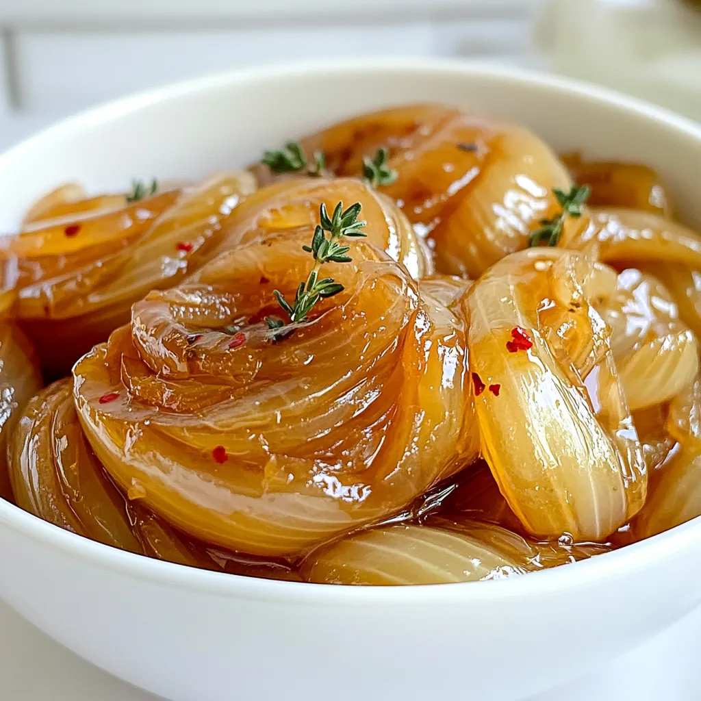 Um köstliche Slow Cooker Maple Glazed Caramelized Onions zu machen, benötigen Sie: - 4 große gelbe Zwiebeln, dünn geschnitten - 60 g ungesalzene Butter - 60 ml reiner Ahornsirup - 1 Teelöffel frische Thymianblätter (oder 1/2 Teelöffel getrockneter Thymian) - 1/2 Teelöffel Salz - 1/4 Teelöffel schwarzer Pfeffer - 1 Esslöffel Balsamico-Essig - Eine Prise rote Pfefferflocken (optional für Schärfe) Sie können die Zwiebeln durch andere Sorten ersetzen. Zum Beispiel, rote Zwiebeln geben einen süßeren Geschmack. Auch das Hinzufügen von Knoblauch kann die Aromen intensivieren. Für eine rauchige Note kann Speck hinzugefügt werden. Wer es schärfer mag, sollte mehr rote Pfefferflocken verwenden oder frischen Chili hinzufügen. Wenn Sie keinen Ahornsirup haben, können Sie Honig als Ersatz verwenden. Achten Sie darauf, dass Honig süßer ist, also weniger verwenden. Falls frischer Thymian fehlt, ist getrockneter Thymian eine gute Option. Auch ohne Balsamico-Essig können Sie Zitronensaft verwenden, um eine frische Note hinzuzufügen. Zuerst schmelze ich die Butter im Slow Cooker. Ich stelle das Gerät auf niedrige Stufe. Nach dem Schmelzen füge ich die geschnittenen Zwiebeln hinzu. Ich rühre gut um, damit jede Zwiebel mit Butter bedeckt ist. Das hilft, die Aromen gleichmäßig zu verteilen. Jetzt kommt der Ahornsirup. Ich gieße ihn direkt über die Zwiebeln. Dann streue ich die frischen Thymianblätter, das Salz und den schwarzen Pfeffer darüber. Wenn ich es würziger mag, füge ich auch rote Pfefferflocken hinzu. Ich mische alle Zutaten gut. Danach decke ich den Slow Cooker ab. Ich lasse die Zwiebeln für 6 bis 8 Stunden garen. Während dieser Zeit rühre ich gelegentlich um. So karamellisieren die Zwiebeln gleichmäßig. Am Ende der Garzeit rühre ich den Balsamico-Essig ein. Dieser Schritt bringt eine schöne Balance zwischen Süße und Säure. Ich lasse die Zwiebeln kurz abkühlen, bevor ich sie serviere oder lagere. Die Zwiebeln sind jetzt perfekt für viele Gerichte. Ein häufiger Fehler ist, die Zwiebeln zu früh zu salzen. Das Salz entzieht den Zwiebeln Wasser. Warte damit, bis sie anfangen zu karamellisieren. Ein weiterer Fehler ist das Überfüllen des Slow Cookers. Zu viele Zwiebeln deckeln den Geschmack und die Textur. Halte dich an die Menge in diesem Rezept. Um die Zwiebeln perfekt zu karamellisieren, schneide sie gleichmäßig. Dicke Stücke karamellisieren nicht gleich. Die Hitze muss niedrig bleiben, also wähle die niedrige Stufe. Rühre sie alle 1-2 Stunden um. Das sorgt für gleichmäßige Bräunung und verhindert Anbrennen. Für dieses Rezept benötigst du einen Slow Cooker. Ein scharfes Messer hilft beim Schneiden der Zwiebeln. Ein Schneidebrett ist wichtig, um sicher zu arbeiten. Verwende einen Holzlöffel, um die Zwiebeln zu rühren. Eine Küchenwaage ist nützlich, um die Butter genau abzuwiegen. {{image_4}} Sie können den Geschmack der Zwiebeln leicht ändern. Fügen Sie eine oder zwei zerdrückte Knoblauchzehen hinzu, bevor die Zwiebeln garen. Der Knoblauch gibt ein tolles Aroma. Wenn Sie Speck mögen, braten Sie etwas Speck in einer Pfanne an. Fügen Sie den Speck zu den Zwiebeln im Slow Cooker hinzu. Der Speck bringt einen herzhaften Geschmack, der perfekt zu den süßen Zwiebeln passt. Sie können verschiedene Zwiebelarten verwenden. Gelbe Zwiebeln sind süß und mild. Rote Zwiebeln haben einen leicht scharfen Geschmack und eine schöne Farbe. Weiße Zwiebeln sind schärfer, aber sie karamellisieren gut. Jede Zwiebelart gibt ein anderes Aroma. Experimentieren Sie, um Ihre Lieblingskombination zu finden. Für vegane Zwiebeln ersetzen Sie die Butter durch Pflanzenöl oder vegane Butter. Alle anderen Zutaten sind vegan. Wenn Sie glutenfrei essen, prüfen Sie den Balsamico-Essig. Die meisten sind glutenfrei, aber es lohnt sich, das Etikett zu lesen. Diese Anpassungen machen das Rezept für jeden geeignet. Um die karamellisierten Zwiebeln frisch zu halten, lagern Sie sie in einem luftdichten Behälter. Achten Sie darauf, dass die Zwiebeln vollständig abgekühlt sind, bevor Sie sie verpacken. So verhindern Sie Kondensation und Feuchtigkeit, die die Zwiebeln verderben könnten. Lagern Sie den Behälter im Kühlschrank. Karamellisierte Zwiebeln sind sehr vielseitig. Sie können sie in vielen Gerichten verwenden. Hier sind einige Ideen: - Fügen Sie sie zu Burgern hinzu für mehr Geschmack. - Mischen Sie sie in Risotto für eine süße Note. - Verwenden Sie sie als Topping auf Pizza oder Flammkuchen. - Mischen Sie sie in Dips oder Aufstriche für einen besonderen Kick. Im Kühlschrank halten sich die karamellisierten Zwiebeln bis zu einer Woche. Wenn Sie sie länger lagern möchten, frieren Sie sie ein. In einem gefrierfesten Behälter können sie bis zu drei Monate haltbar sein. Achten Sie darauf, die Zwiebeln vor dem Einfrieren in kleine Portionen zu teilen. So können Sie sie leicht auftauen, wenn Sie sie brauchen. Karamellisierte Zwiebeln halten sich im Kühlschrank bis zu einer Woche. Bewahren Sie sie in einem luftdichten Behälter auf. So bleiben sie frisch und lecker. Wenn Sie sie länger aufbewahren möchten, denken Sie an das Einfrieren. Ja, Sie können die Zwiebeln auch in einer Pfanne karamellisieren. Erhitzen Sie etwas Butter in einer großen Pfanne. Fügen Sie die Zwiebeln hinzu und rühren Sie sie oft um. Kochen Sie sie bei niedriger bis mittlerer Hitze für 30 bis 40 Minuten. So erhalten Sie ebenfalls einen tollen Geschmack. Es gibt viele Möglichkeiten, übrig gebliebene karamellisierte Zwiebeln zu verwenden. Sie können sie auf Burgern oder gegrilltem Fleisch verwenden. Sie passen auch gut zu Käse auf geröstetem Brot. Oder fügen Sie sie zu Suppen und Eintöpfen für mehr Geschmack hinzu. Karamellisierte Zwiebeln sind einfach zuzubereiten und sehr vielfältig. Wir haben die wichtigen Zutaten, die Zubereitung und hilfreiche Tipps besprochen. Du weißt jetzt, wie du Fehler vermeidest und deine Zwiebeln perfekt karamellisierst. Variationen bringen neuen Geschmack, und richtige Aufbewahrung sorgt dafür, dass du lange Freude daran hast. Nutze diese Erkenntnisse in deiner Küche. Experimentiere mit Rezepten und genieße die Aromen!