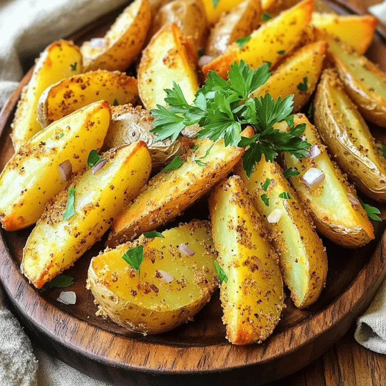 - 4 mittelgroße Russet-Kartoffeln - 2 Esslöffel Olivenöl - 1 Päckchen (28 g) Ranch-Gewürzmischung - 1 Teelöffel Knoblauchpulver - 1 Teelöffel Zwiebelpulver - 1/2 Teelöffel Paprika - 1/2 Teelöffel Salz - Frische Petersilie, gehackt Diese Zutaten machen die perfekten Crispy Ranch Potato Wedges. Die Russet-Kartoffeln sind ideal, da sie eine gute Textur haben. Das Olivenöl hilft, die Wedges knusprig zu machen. Die Ranch-Gewürzmischung bringt einen tollen Geschmack. Knoblauchpulver und Zwiebelpulver fügen eine schöne Tiefe hinzu. Paprika gibt eine leichte Schärfe. Das Salz hebt alle Aromen hervor. Am Ende garnierst du die Wedges mit frischer Petersilie. Sieht gut aus und schmeckt frisch! - Wasche die Kartoffeln gründlich unter fließendem Wasser. So entfernst du Schmutz und Rückstände. - Schneide jede Kartoffel in etwa 8 Wedges. Du kannst die Größe nach deinem Geschmack anpassen. - Gib die geschnittenen Wedges in eine große Schüssel. Achte darauf, dass sie nicht übereinander liegen. - In einer separaten Schüssel vermenge 2 Esslöffel Olivenöl mit 1 Päckchen Ranch-Gewürzmischung. - Füge 1 Teelöffel Knoblauchpulver, 1 Teelöffel Zwiebelpulver, 1/2 Teelöffel Paprika und 1/2 Teelöffel Salz hinzu. - Rühre alles gut um, bis du eine gleichmäßige Mischung hast. Diese sorgt für einen tollen Geschmack. - Gieße die Gewürzmischung über die Wedges in der Schüssel. Mische alles gut, damit jeder Wedge Geschmack aufnimmt. - Heize die Luftfritteuse auf 200°C (400°F) vor. Das dauert etwa 5 Minuten. - Lege die gewürzten Kartoffelwedges in einer einzigen Schicht in den Korb der Luftfritteuse. - Gare die Wedges für 15-20 Minuten. Schüttle den Korb einmal, damit sie gleichmäßig bräunen. - Die Wedges sind fertig, wenn sie goldbraun und knusprig sind. Lass sie eine Minute abkühlen, bevor du sie servierst. - Vorheizen der Luftfritteuse: Heize deine Luftfritteuse auf 200°C (400°F) vor. Das sorgt dafür, dass die Wedges gleichmäßig knusprig werden. Ein heißer Korb ist der Schlüssel zur perfekten Textur. - Schichtweise Anordnung der Wedges: Lege die Kartoffelwedges in einer einzigen Schicht in den Korb. Achte darauf, dass sich die Wedges nicht berühren. So kann die heiße Luft jeden Wedge perfekt erreichen und knusprig machen. - Extras beim Würzen: Probiere, zusätzlich etwas Parmesan oder scharfen Paprika hinzuzufügen. Diese Zutaten geben den Wedges einen extra Kick. Du kannst auch frische Kräuter wie Rosmarin hinzufügen, um den Geschmack zu intensivieren. - Alternative Garnierungen ausprobieren: Frische Petersilie ist toll, aber du kannst auch Schnittlauch oder geriebenen Käse verwenden. Diese Garnierungen bringen Farbe und zusätzlichen Geschmack. - Zu frühes Herausnehmen der Wedges: Warte, bis die Wedges goldbraun sind. Wenn du sie zu früh herausnimmst, werden sie nicht knusprig. Lass sie ruhig die volle Zeit garen. - Falsche Temperatur: Wenn deine Wedges nicht knusprig werden, überprüfe die Temperatur. 200°C (400°F) ist optimal. Eine zu niedrige Temperatur kann die Wedges weich und matschig machen. {{image_4}} Du kannst die Ranch-Gewürzmischung ganz leicht variieren. Ich empfehle zwei tolle Optionen: - Chili-Limetten-Geschmack: Füge einen Teelöffel Chili-Pulver und etwas Limettensaft hinzu. Das verleiht den Wedges eine scharfe und frische Note. - Käse und Kräuter: Mische geriebenen Käse, wie Parmesan oder Cheddar, mit getrockneten Kräutern. Das gibt einen herzhaften und würzigen Geschmack. Wenn du eine Paleo- oder vegane Diät befolgst, gibt es auch leckere Alternativen: - Verwendung von Kokosöl: Ersetze das Olivenöl durch Kokosöl. Das gibt einen feinen, süßen Geschmack und ist perfekt für die Paleo-Diät. - Gewürzmischung ohne Milchbestandteile: Achte darauf, eine milchfreie Gewürzmischung zu wählen. So bleibt dein Snack vegan und lecker. Die Kartoffelwedges sind ein toller Snack, aber sie passen auch gut zu vielen Gerichten: - Vorschläge für Dips: Serviere die Wedges mit einem cremigen Joghurt-Dip oder einer scharfen Salsa. Beides ergänzt den Geschmack perfekt. - Serviervorschläge mit Hauptgerichten: Du kannst die Wedges als Beilage zu Burgern oder Grillfleisch servieren. Sie machen jedes Gericht noch besser. - Kühlschranklagerung: Lass die Wedges auf Raumtemperatur abkühlen. Lege sie dann in den Kühlschrank. In einem luftdichten Behälter halten sie bis zu drei Tage frisch. - Umverpackung in luftdichten Behältern: Verwende einen luftdichten Behälter, um die Feuchtigkeit zu bewahren. So bleibt der Geschmack besser erhalten. - Beste Methoden zur Wiedererwärmung: Die Luftfritteuse ist ideal. Sie macht die Wedges wieder knusprig. Du kannst auch den Ofen nutzen, um sie gleichmäßig zu erhitzen. - Abwägung zwischen Mikrowelle und Luftfritteuse: Die Mikrowelle ist schneller, macht die Wedges aber weich. Die Luftfritteuse benötigt mehr Zeit, gibt jedoch das beste Ergebnis. - Empfehlungen zur Lagerdauer: Die Wedges sind im Kühlschrank bis zu drei Tage haltbar. Im Gefrierfach halten sie bis zu zwei Monate. - Erkennen von Verderb: Achte auf einen unangenehmen Geruch oder eine schleimige Textur. Diese Zeichen zeigen, dass die Wedges nicht mehr gut sind. Das Garen von Kartoffelwedges dauert etwa 15 bis 20 Minuten. Wenn du mehr Wedges zubereitest, kann die Zeit leicht variieren. Für eine große Menge empfehle ich, sie in zwei Chargen zu garen. So bleiben sie knusprig und gut gar. Überprüfe nach 15 Minuten die Wedges. Sie sind fertig, wenn sie goldbraun und knusprig sind. Ja, gefrorene Kartoffelwedges sind eine tolle Option. Du kannst die gefrorenen Wedges direkt in die Luftfritteuse geben. Du musst die Garzeit etwas erhöhen. Gare die gefrorenen Wedges für etwa 20 bis 25 Minuten bei 200°C. Schüttle den Korb nach der Hälfte der Zeit. So werden sie gleichmäßig knusprig. Ranch Potato Wedges passen gut zu verschiedenen Dips und Hauptgerichten. Hier sind einige Vorschläge: - Dips: Sauerrahm, Ketchup oder Guacamole sind lecker. - Hauptgerichte: Diese Wedges passen gut zu Burgern, gegrilltem Hähnchen oder Salaten. - Salate: Ein frischer grüner Salat ergänzt die Wedges perfekt. Experimentiere mit verschiedenen Kombinationen, um deinen perfekten Snack zu finden! Zusammenfassend haben wir die besten Zutaten, Tipps und Techniken für knusprige Ranch Kartoffelwedges besprochen. Ich habe Ihnen gezeigt, wie man sie einfach zubereitet und welche Variationen möglich sind. Den perfekten Geschmack erreicht man mit genau den richtigen Gewürzen und der richtigen Technik. Denken Sie auch daran, wie wichtig die Lagerung ist, damit die Reste frisch bleiben. Genießen Sie Ihre knusprigen Kartoffelwedges und probieren Sie dabei auch verschiedene Dips aus!