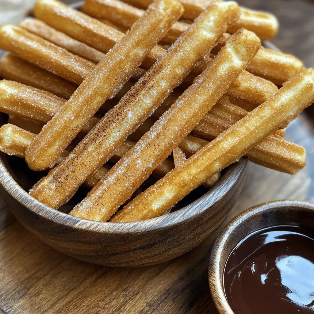 Für die perfekten Churro Waffelstäbchen brauchst du: - 1 ½ Tassen Weizenmehl - 1 Esslöffel Backpulver - ½ Teelöffel Salz - 1 Esslöffel gemahlener Zimt - ¼ Tasse Zucker - 2 Esslöffel ungesalzene Butter, geschmolzen - 1 Tasse Buttermilch - 1 großes Ei - 1 Teelöffel Vanilleextrakt Diese Zutaten sind einfach zu finden und machen den Teig lecker und fluffig. Das Mehl gibt der Waffel Struktur. Das Backpulver sorgt dafür, dass die Waffeln schön aufgehen. Zimt und Zucker bringen den süßen Churro-Geschmack. Zusätzlich zu den Hauptzutaten verwenden wir: - 1 Esslöffel Zimt (zum Wälzen) Zimt ist der Star hier! Er gibt den Waffelstäbchen den typischen Churro-Geschmack. Du kannst auch etwas Muskatnuss oder Vanille hinzufügen, wenn du möchtest. Experimentiere ruhig mit den Gewürzen, um deinen eigenen Twist zu finden. Zum Wälzen und Dippen benötigst du: - ½ Tasse Kristallzucker (zum Wälzen) - Schokoladensauce (zum Dippen) Der Kristallzucker und Zimt sorgen für eine süße, knusprige Schicht. Die Schokoladensauce ist der perfekte Dip. Sie macht die Waffelstäbchen noch köstlicher. Du kannst auch Karamellsauce oder Erdbeersauce ausprobieren. Zuerst heize dein Waffeleisen gemäß den Anweisungen vor. Jedes Waffeleisen ist anders. Achte auf die empfohlene Temperatur. Eine gute Vorbereitung sorgt für gleichmäßige Waffeln. Für den Teig vermenge in einer großen Schüssel die trockenen Zutaten. Nutze 1 ½ Tassen Weizenmehl, 1 Esslöffel Backpulver, ½ Teelöffel Salz, 1 Esslöffel Zimt und ¼ Tasse Zucker. In einer separaten Schüssel kombinierst du 2 Esslöffel geschmolzene Butter, 1 Tasse Buttermilch, 1 großes Ei und 1 Teelöffel Vanilleextrakt. Mische alles gut, bis es gleichmäßig ist. Gieße die Mischung in die trockenen Zutaten. Rühre vorsichtig, aber übermische nicht. Einige Klümpchen sind in Ordnung. Fette das Waffeleisen leicht mit Antihaftspray oder Öl. Gieße 1/4 bis 1/3 Tasse Teig auf die Platten. Schließe den Deckel und backe 3-4 Minuten. Die Waffeln sollten goldbraun und knusprig sein. Entferne vorsichtig die Waffelstäbchen und lege sie auf einen Rost. Während sie warm sind, wälze sie in einer Mischung aus ½ Tasse Kristallzucker und 1 Esslöffel Zimt. Serviere sie mit warmer Schokoladensauce. So einfach ist es! Um die besten Churro Waffelstäbchen zu machen, mische den Teig gut. Nutze eine große Schüssel für die trockenen Zutaten. Füge das Mehl, Backpulver, Salz, Zimt und Zucker hinzu. In einer anderen Schüssel vermenge die feuchten Zutaten. Diese sind Butter, Buttermilch, Ei und Vanilleextrakt. Gieße die feuchten Zutaten in die trockenen und rühre vorsichtig. Übermische den Teig nicht, denn Klümpchen sind okay. Ein sanftes Mischen sorgt für lockere Waffeln. Die Backzeit ist entscheidend für den perfekten Genuss. Heize dein Waffeleisen gut vor. Die Temperatur sollte hoch sein, damit die Waffeln knusprig werden. Backe die Waffeln für etwa 3 bis 4 Minuten. Achte darauf, dass sie goldbraun sind. Öffne das Waffeleisen erst, wenn die Zeit abgelaufen ist. So bleibt die Waffel schön und ganz. Wenn du dein Waffeleisen fettet, wähle gesunde Optionen. Antihaftspray ist einfach und schnell. Du kannst auch einen Pinsel mit Öl verwenden. Kokosöl ist eine gute Wahl, da es gesund ist. Vermeide zu viel Fett, um die Waffeln nicht matschig zu machen. Ein leichtes Fetten reicht aus, um ein Ankleben zu verhindern. So bleiben die Waffelstäbchen schön und knusprig. {{image_4}} Es gibt viele Möglichkeiten, die Churro Waffelstäbchen zu beschichten. Du kannst die klassische Zimt-Zucker-Mischung verwenden. Diese Mischung gibt den Waffeln einen süßen und würzigen Geschmack. Alternativ kannst du auch Puderzucker verwenden. Puderzucker hat eine feine Textur und sieht schön aus. Für eine schokoladige Note mischst du Kakaopulver mit dem Zucker. Das gibt einen tollen Kontrast. Dips machen Churro Waffelstäbchen noch besser. Ich empfehle, warme Schokoladensauce zu verwenden. Die Schokolade schmilzt auf der Zunge. Eine andere Option ist Karamellsauce. Karamell hat einen reichhaltigen, süßen Geschmack. Für einen fruchtigen Twist kannst du Erdbeersoße oder Himbeersauce verwenden. Diese Saucen bringen Frische und einen tollen Farbkontrast. Du kannst die Waffelstäbchen kreativ aufpeppen. Füge Schokoladenstückchen oder Nüsse in den Teig hinzu. Das gibt einen zusätzlichen Crunch. Eine andere Idee ist, den Teig mit Kokosraspeln zu verfeinern. So bekommst du einen tropischen Geschmack. Wenn du es gerne würzig magst, probiere Zimt-Pekannüsse. Diese Kombination bringt eine interessante Textur und Geschmack. Um die Churro Waffelstäbchen frisch zu halten, lege sie in einen Behälter. Verwende einen luftdichten Behälter, um die Feuchtigkeit zu schützen. Lege ein Stück Küchenpapier hinein. Das hilft, die Waffeln knusprig zu halten. Um die Waffelstäbchen aufzuwärmen, lege sie in den Ofen. Heize den Ofen auf 180 Grad Celsius vor. Backe die Waffeln für etwa 5-7 Minuten. So bleiben sie knusprig und lecker. Du kannst auch einen Toaster verwenden. Das funktioniert schnell und einfach. Die Waffelstäbchen halten sich im Kühlschrank etwa 3 Tage. Wenn du sie länger aufbewahren willst, friere sie ein. Wickele jedes Stäbchen in Frischhaltefolie und lege sie in einen Gefrierbeutel. So bleiben sie bis zu 2 Monate frisch. Wenn du sie essen willst, einfach auftauen und aufwärmen. Du kannst die Churro Waffelstäbchen bis zu drei Tage in einem luftdichten Behälter aufbewahren. Lagere sie bei Raumtemperatur, um ihre Knusprigkeit zu erhalten. Wenn du sie länger aufbewahren möchtest, friere sie ein. In einem Gefrierbeutel halten sie bis zu drei Monate. Ja, du kannst die Waffeln im Voraus zubereiten. Bereite den Teig einfach vor und lagere ihn im Kühlschrank. Du kannst auch die gebackenen Waffelstäbchen im Voraus machen. Erwärme sie einfach im Waffeleisen oder im Ofen, um sie wieder knusprig zu machen. Fertige Churro Waffelstäbchen sind manchmal in speziellen Bäckereien oder Konditoreien erhältlich. Du kannst auch in großen Supermärkten nachsehen. Online-Shops bieten ebenfalls gefrorene oder vorgefertigte Optionen an. Du kannst verschiedene Beschichtungen ausprobieren, wie Schokoladen- oder Karamellsoße. Füge Nüsse oder Streusel für zusätzlichen Crunch hinzu. Experimentiere auch mit verschiedenen Gewürzen wie Muskatnuss oder Ingwer. Das macht deine Churro Waffelstäbchen noch spannender und leckerer! Churro Waffelstäbchen sind lecker und einfach zuzubereiten. Wir haben die wichtigen Zutaten, Tipps und Variationen behandelt. Mit diesen Anleitungen wirst du die perfekten Waffeln backen. Denke daran, die Waffeln gut zu lagern, damit sie frisch bleiben. Experimentiere mit Dips und Beschichtungen für deinen eigenen Twist. Jetzt liegt es an dir, kreativ zu werden und diese süße Köstlichkeit zu genießen!