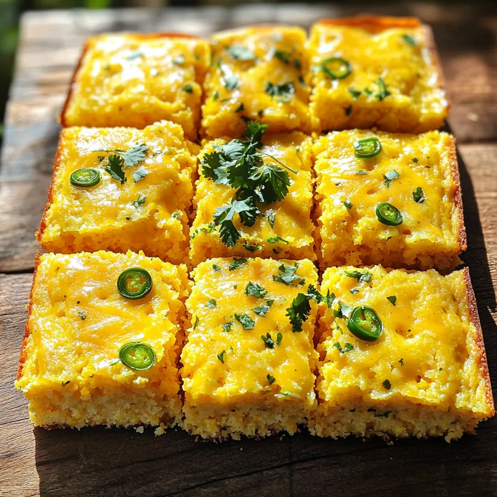 - 240 g Maismehl - 120 g Weizenmehl - 1 EL Backpulver - 1/2 TL Salz - 1/4 TL Cayennepfeffer - 240 ml Milch - 60 ml Pflanzenöl - 2 große Eier - 120 g geriebener Cheddar-Käse - 80 g eingelegte Jalapeños, gehackt - 40 g frische Maiskörner Beginnen wir mit den Zutaten für das Cheesy Jalapeño Cornbread. Die Hauptzutaten sind einfach und leicht zu finden. Maismehl bringt den süßen Geschmack. Weizenmehl sorgt für Struktur. Backpulver hilft beim Aufgehen. Zusätzlich brauchen wir Salz, um den Geschmack zu heben. Cayennepfeffer fügt einen kleinen Kick hinzu. Die Milch macht den Teig schön feucht. Für noch mehr Geschmack können wir optionale Zutaten hinzufügen. Pflanzenöl sorgt für eine weiche Textur. Eier binden alles gut zusammen. Der geriebene Cheddar-Käse gibt den tollen Käsegeschmack. Gehackte Jalapeños bringen die Schärfe und Würze. Frische Maiskörner geben eine süße Note. Diese Zutaten machen das Cornbread einfach lecker. Sie sind perfekt, um das Rezept nach deinem Geschmack anzupassen. Heize deinen Ofen auf 200°C (400°F) vor. Das ist wichtig, um den Teig gleichmäßig zu backen. Nimm eine Backform, etwa 20 x 20 cm groß. Fette die Form mit etwas Öl ein oder lege sie mit Backpapier aus. So bleibt der Cornbread nach dem Backen nicht kleben. In einer großen Schüssel vermengst du die trockenen Zutaten. Nimm 240 g Maismehl und 120 g Weizenmehl. Füge 1 EL Backpulver, 1/2 TL Salz und 1/4 TL Cayennepfeffer hinzu. Mische alles gut, damit sich die Zutaten gleichmäßig verteilen. Diese Mischung gibt dem Cornbread seinen tollen Geschmack. In einer separaten Schüssel verrührst du 240 ml Milch, 60 ml Pflanzenöl und 2 große Eier. Rühre, bis die Mischung glatt ist. Gieße die feuchten Zutaten dann zu den trockenen Zutaten. Rühre vorsichtig, bis alles gerade so vermischt ist. Achte darauf, nicht zu übermischen! Zu viel Rühren macht den Cornbread hart. Achten Sie darauf, die Mischung nicht zu übermischen. Wenn Sie die trockenen und feuchten Zutaten kombinieren, rühren Sie nur, bis alles gerade so vermischt ist. Übermischung kann den Cornbread trocken und hart machen. Eine leichte Mischung sorgt für eine lockere und zarte Textur, die einfach köstlich ist. Die Schärfe des Cornbreads kommt von den Jalapeños. Sie können die Menge anpassen, je nachdem, wie scharf Sie es mögen. Wenn Sie weniger Schärfe wollen, verwenden Sie einfach weniger von den gehackten Jalapeños. Für mehr Kick können Sie auch frische Jalapeños verwenden oder die eingelegten Jalapeños mit etwas frischem Chili kombinieren. So haben Sie die volle Kontrolle über den Geschmack. Genießen Sie den Cornbread warm, direkt aus dem Ofen. Er passt gut zu vielen Gerichten. Servieren Sie ihn als Beilage zu Eintöpfen oder Chili. Sie können ihn auch mit frischem Koriander oder Frühlingszwiebeln garnieren. Ein wenig zusätzlicher Käse obendrauf macht ihn noch köstlicher. Experimentieren Sie mit verschiedenen Beilagen, um das Gericht zu beleben. {{image_4}} Du kannst verschiedene Käsesorten wählen, um deinen Cornbread zu verbessern. Gouda bringt einen milden, cremigen Geschmack. Parmesan gibt dir einen intensiven, herzhaften Kick. Mische die Käsesorten für noch mehr Tiefe. Experimentiere mit deinem Lieblingskäse. Du wirst überrascht sein, wie viel Geschmack das bringt. Für mehr Geschmack kannst du Gemüse in den Teig geben. Zwiebeln, Paprika oder Spinat sind tolle Optionen. Diese bringen nicht nur Geschmack, sondern auch Farbe in dein Gericht. Achte darauf, das Gemüse klein zu schneiden. So verteilt es sich gut im Teig. Frische Kräuter wie Koriander oder Petersilie machen den Cornbread noch besser. Möchtest du eine süßere Note? Füge Honig oder Zucker hinzu. Ein Esslöffel Honig kann den Geschmack wunderbar abrunden. Zucker gibt eine angenehme Süße und macht den Cornbread noch leckerer. Probiere es aus, um die perfekte Balance zu finden. So wird dein Cornbread zu einem echten Hit bei jedem Anlass. Um den Käse-Jalapeño-Cornbread frisch zu halten, lassen Sie ihn zuerst abkühlen. Wickeln Sie ihn dann gut in Frischhaltefolie oder Aluminiumfolie ein. Lagern Sie ihn in einem luftdichten Behälter. So bleibt er bis zu drei Tage lang lecker. Stellen Sie sicher, dass er an einem kühlen, trockenen Ort bleibt. Vermeiden Sie Feuchtigkeit, da sie die Textur beeinträchtigen kann. Möchten Sie den Cornbread länger aufbewahren? Hier ist eine einfache Schritt-für-Schritt-Anleitung zum Einfrieren: 1. Lassen Sie den Cornbread vollständig abkühlen. 2. Schneiden Sie ihn in Portionen, wenn gewünscht. 3. Wickeln Sie jede Portion in Frischhaltefolie ein. 4. Lagern Sie die Portionen in einem gefrierfesten Behälter oder einem Gefrierbeutel. 5. Beschriften Sie den Behälter mit dem Datum. So wissen Sie, wie lange er schon gefroren ist. Der Cornbread bleibt bis zu drei Monate im Gefrierfach frisch. Um den Cornbread aufzuwärmen, gibt es ein paar gute Methoden: - Im Ofen: Heizen Sie den Ofen auf 180°C vor. Wickeln Sie den Cornbread in Folie und backen Sie ihn etwa 10-15 Minuten. - In der Mikrowelle: Legen Sie ein Stück Cornbread auf einen Teller. Decken Sie es mit einem feuchten Papiertuch ab und erwärmen Sie es für 20-30 Sekunden. Prüfen Sie die Temperatur und wiederholen Sie es bei Bedarf. - In der Pfanne: Erhitzen Sie eine Pfanne bei mittlerer Hitze. Legen Sie den Cornbread hinein und lassen Sie ihn 2-3 Minuten auf jeder Seite bräunen. Diese Methoden helfen, die Textur und den Geschmack zu erhalten. So genießen Sie Ihren Käse-Jalapeño-Cornbread immer frisch! Die Zubereitung dauert insgesamt etwa 40 Minuten. Die Vorbereitungszeit beträgt 15 Minuten. Danach backt der Cornbread 20 bis 25 Minuten im Ofen. Achten Sie darauf, dass die Oberseite goldbraun ist. Ein Zahnstocher sollte sauber herauskommen. Ja, Sie können den Cornbread ohne Jalapeños zubereiten. Der Geschmack bleibt lecker und mild. Sie können auch andere Zutaten hinzufügen, um den Geschmack zu ändern. Zum Beispiel können Sie süßen Mais für mehr Süße verwenden. Käse-Jalapeño-Cornbread passt gut zu vielen Beilagen. Servieren Sie ihn mit Chili, Suppe oder Salat. Auch ein frisches Salsa-Dip ist eine tolle Wahl. Für Getränke empfehle ich Limonade oder Eistee. Diese Kombinationen runden Ihr Essen perfekt ab. Diese Anleitung bietet Ihnen alles, was Sie für einen perfekten Käse-Jalapeño-Cornbread benötigen. Von den Hauptzutaten über die Zubereitung bis hin zu nützlichen Tipps – alles ist hier. Denken Sie daran, beim Mischen der Zutaten vorsichtig zu sein, um die beste Konsistenz zu erreichen. Variieren Sie mit verschiedenen Käsesorten oder machen Sie eine süßere Version. Genießen Sie Ihr selbstgemachtes Cornbread als Beilage oder Snack. Probieren Sie, Ihre Kreation frisch zu lagern oder einzufrieren. Viel Spaß beim Backen und Genießen!