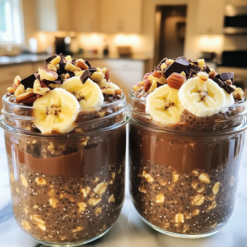 Für dieses köstliche Rezept benötigst du einige einfache Zutaten. Hier ist die Liste: - 1 Tasse zarte Haferflocken - 2 Tassen Mandelmilch (oder deine bevorzugte Milch) - 2 Esslöffel ungesüßtes Kakaopulver - 2 Esslöffel Chiasamen - 2 Esslöffel Ahornsirup (nach Geschmack anpassen) - 1 Teelöffel Vanilleextrakt - 1 Esslöffel Instant-Espressopulver - Eine Prise Salz Diese Zutaten sind die Basis für deine Schokoladen-Espresso Übernacht-Haferflocken. Die Haferflocken bieten eine gute Textur. Die Mandelmilch macht sie cremig und köstlich. Das Kakaopulver fügt den Schokoladengeschmack hinzu, während das Espressopulver dem Gericht eine schöne Note verleiht. Du kannst deine Übernacht-Haferflocken nach Belieben anpassen. Hier sind einige tolle Ideen für Toppings: - Geschnittene Bananen - Zerdrückte Nüsse - Schokoladenraspeln - Ein Klecks Nussbutter Diese Toppings bringen zusätzliche Geschmäcker und Texturen. Bananen fügen Süße hinzu, während Nüsse einen knackigen Biss bieten. Schokoladenraspeln sind perfekt für Schokoladenliebhaber. Nussbutter macht das Ganze noch reichhaltiger. Die Nährwerte können je nach verwendeten Zutaten variieren. Aber hier sind einige allgemeine Angaben: - Haferflocken sind reich an Ballaststoffen. Sie helfen dir, lange satt zu bleiben. - Mandelmilch hat weniger Kalorien als normale Milch. Sie ist auch laktosefrei. - Chiasamen sind eine gute Quelle für Omega-3-Fettsäuren. - Kakaopulver liefert Antioxidantien, die gut für die Gesundheit sind. Diese Zutaten machen dein Frühstück nicht nur lecker, sondern auch nahrhaft. Sie liefern dir die Energie, die du für den Tag brauchst. Um die perfekte Mischung für die Schokoladen-Espresso Übernacht-Haferflocken zu machen, beginne ich mit einer mittelgroßen Schüssel. Ich gebe die zarten Haferflocken, die Mandelmilch, das Kakaopulver, die Chiasamen, den Ahornsirup, den Vanilleextrakt, das Instant-Espressopulver und eine Prise Salz hinein. Es ist wichtig, alles gut zu vermengen. Ich benutze einen Schneebesen, um Klumpen zu vermeiden. Ich rühre so lange, bis die Mischung gleichmäßig aussieht. Diese Schritte sind entscheidend, um den besten Geschmack zu erzielen. Sobald die Mischung gut vermischt ist, fülle ich sie gleichmäßig in zwei Gläser oder luftdichte Behälter. Ich achte darauf, dass jedes Glas gut gefüllt ist. Danach verschließe ich die Gläser. Es ist wichtig, sie mindestens vier Stunden oder über Nacht in den Kühlschrank zu stellen. So können die Haferflocken die Flüssigkeit aufsaugen und weich werden. Dieser Schritt sorgt dafür, dass die Haferflocken eine tolle Textur haben. Am Morgen, wenn ich bereit bin, zu essen, rühre ich die Haferflocken gut durch. Manchmal füge ich mehr Ahornsirup hinzu, um den Geschmack anzupassen. Dann kommt der spaßige Teil! Ich garniere die Haferflocken mit geschnittenen Bananen, zerdrückten Nüssen, Schokoladenraspeln oder einem Klecks Nussbutter. Diese Toppings machen das Frühstück noch leckerer. So kann ich jeden Bissen genießen! Um den besten Geschmack zu erzielen, probiere verschiedene Milchsorten aus. Mandelmilch passt gut, aber auch Hafer- oder Kokosmilch sind lecker. Du kannst den Kakaoanteil erhöhen, wenn du mehr Schokoladengeschmack möchtest. Für eine stärkere Kaffeewirkung, füge mehr Instant-Espressopulver hinzu. Achte darauf, den Ahornsirup nach deinem Geschmack anzupassen. Wenn du es süßer magst, gib einfach mehr hinzu. Ein häufiger Fehler ist, die Zutaten nicht gut zu mischen. Klumpen im Kakao oder den Chiasamen sind unangenehm. Stelle sicher, dass du alles gründlich vermengst, bevor du es kühlst. Ein anderer Fehler ist, die Mischung zu lange im Kühlschrank zu lassen, ohne sie zu überprüfen. Manchmal müssen die Haferflocken früher umgerührt werden, um die Konsistenz zu verbessern. Du kannst die Haferflocken bis zu drei Tage im Kühlschrank lagern. Bereite sie in einem luftdichten Behälter vor, um den Geschmack zu bewahren. Wenn du Zeit sparen möchtest, mache gleich mehrere Portionen. So hast du immer eine schnelle, gesunde Mahlzeit zur Hand. Für das Einfrieren nutze kleine Behälter, um Portionen einzufrieren. Lass sie dann über Nacht im Kühlschrank auftauen, bevor du sie genießt. {{image_4}} Es gibt viele Wege, um dein Rezept für Schokoladen-Espresso Übernacht-Haferflocken gesünder zu machen. Du kannst zum Beispiel die Mandelmilch durch Hafermilch ersetzen. Hafermilch hat einen milden Geschmack und enthält Ballaststoffe. Statt Ahornsirup kannst du Honig oder Agavensirup verwenden. Beide geben eine süße Note. Wenn du weniger Zucker willst, probiere reife Bananen. Sie sind süß und gesund. Für vegane oder glutenfreie Haferflocken musst du nur ein paar Dinge anpassen. Stelle sicher, dass die Haferflocken glutenfrei sind. Viele Marken bieten diese an. Nutze für die Milch eine pflanzliche Art, wie Soja- oder Kokosmilch. Die anderen Zutaten sind bereits vegan. So bleibt dein Frühstück lecker und tierfreundlich. Lass deiner Kreativität freien Lauf! Du kannst auch andere Geschmäcker ausprobieren. Füge zum Beispiel Zimt oder Muskatnuss hinzu. Sie geben einen warmen Geschmack. Statt Instant-Espressopulver kannst du auch starken Kaffee verwenden. Für einen fruchtigen Twist probiere Erdbeeren oder Himbeeren als Topping. Mische auch verschiedene Nüsse oder Samen für mehr Crunch. Die Möglichkeiten sind endlos! Um die Schokoladen-Espresso Übernacht-Haferflocken frisch zu halten, lagere sie in einem luftdichten Behälter. Ein Glasbehälter mit einem festen Deckel ist ideal. So bleibt die Mischung feucht und die Aromen erhalten. Stelle den Behälter in den Kühlschrank. Dies schützt die Haferflocken vor Licht und Luft. Im Kühlschrank halten sich die Übernacht-Haferflocken etwa 3 bis 5 Tage. Nach der ersten Nacht werden sie dicker. Jedes Mal, wenn du sie servierst, rühre gut um. So verteilen sich die Zutaten gleichmäßig. Prüfe immer den Geruch und das Aussehen, bevor du sie isst. Wenn etwas seltsam aussieht oder riecht, wirf es weg. Du kannst die Haferflocken auch einfrieren. Teile die Mischung in Portionen auf und lege sie in gefriergeeignete Behälter. Achte darauf, die Behälter gut zu verschließen. Im Gefrierfach halten sie bis zu 3 Monate. Um sie aufzutauen, stelle die Portion einfach in den Kühlschrank. Lass sie über Nacht auftauen. Du kannst sie auch in der Mikrowelle kurz erwärmen, wenn du es eilig hast. Die Mischung hält sich bis zu fünf Tage im Kühlschrank. Lagern Sie sie in einem luftdichten Behälter. So bleibt sie frisch und lecker. Nach ein paar Tagen kann die Textur etwas dicker werden. Rühren Sie sie einfach gut um, bevor Sie sie essen. Ja, Sie können jede Milch verwenden, die Sie mögen. Sojamilch, Hafermilch oder Kokosmilch sind gute Alternativen. Jede Milch hat ihren eigenen Geschmack, der das Rezept spannend macht. Testen Sie verschiedene Sorten, um Ihre Lieblingskombination zu finden. Der Instant-Espressopulver ist nicht unbedingt notwendig, aber er gibt einen tollen Kaffeegeschmack. Wenn Sie keinen Espresso wollen, lassen Sie ihn weg oder ersetzen Sie ihn durch Kaffeepulver. Experimentieren Sie und finden Sie heraus, was Ihnen am besten schmeckt. Die Schokoladen-Espresso Übernacht-Haferflocken sind einfach und lecker. Wir haben die besten Zutaten und Zubereitungsschritte durchgenommen. Außerdem haben wir Tipps gegeben, um Fehler zu vermeiden und die Mischung gut aufzubewahren. Variationen ermöglichen es dir, verschiedene Geschmäcker auszuprobieren. Ich hoffe, du fühlst dich inspiriert, es selbst auszuprobieren! Mit diesen Informationen kannst du gesunde, geschmackvolle Haferflocken leicht zubereiten und anpassen. Viel Spaß beim Genießen!