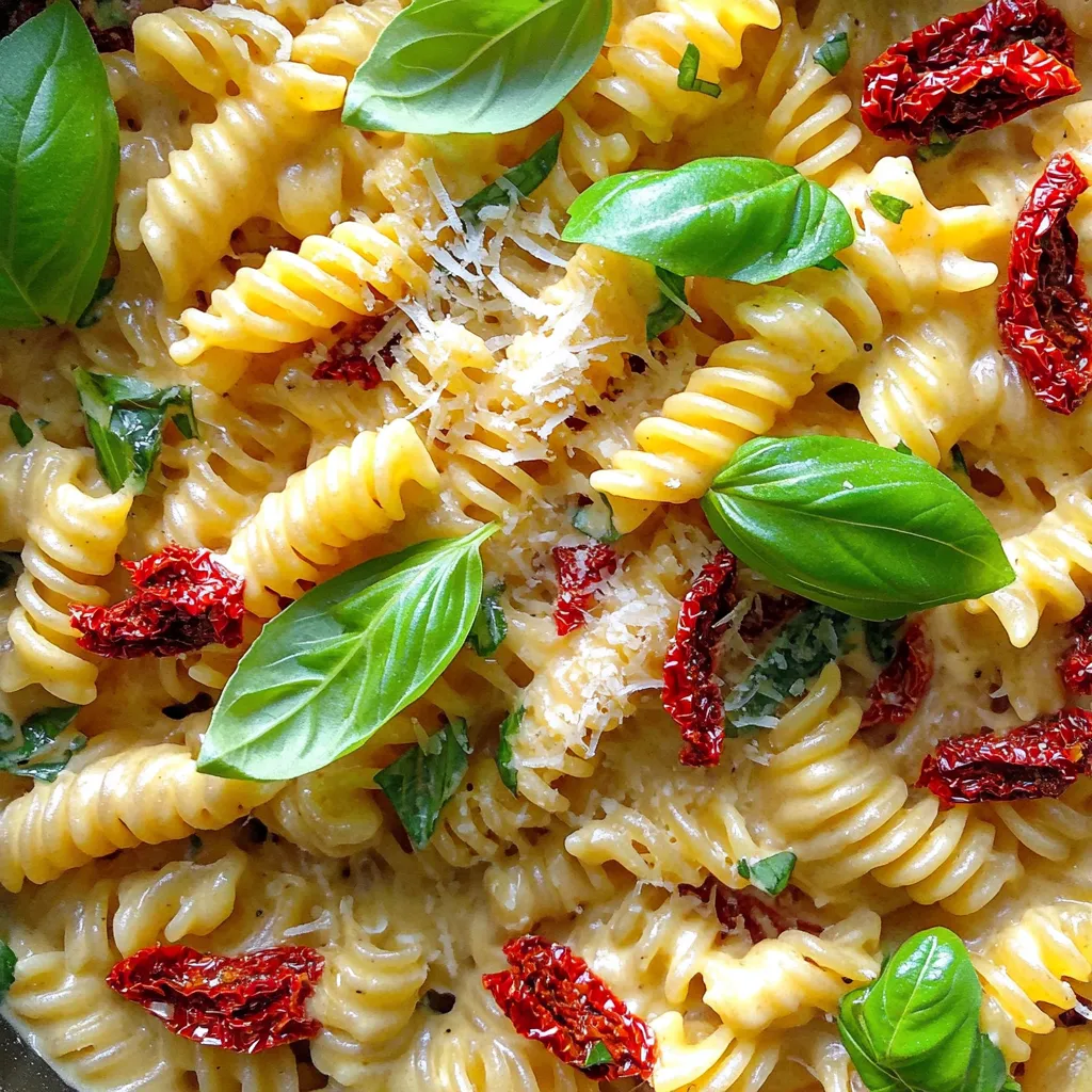 Für die perfekte cremige Ein-Topf-Pasta brauchst du einige wichtige Zutaten. Hier sind sie: - 340 g Pasta (Fusilli oder Penne) - 240 g sonnengetrocknete Tomaten (in Öl, grob gehackt) - 960 ml Gemüsebrühe - 240 ml Sahne oder Kokoscreme - 4 Knoblauchzehen, fein gehackt - 1 Tasse frische Basilikumblätter, grob gehackt - 1 Teelöffel getrockneter Oregano - 1 Teelöffel rote Pfefferflocken - Salz und Pfeffer nach Geschmack - 100 g geriebener Parmesan oder Ernährungshefe - 2 Esslöffel Olivenöl Jede Zutat bringt ihren eigenen Geschmack. Die sonnengetrockneten Tomaten geben eine süße Note. Der Basilikum bringt Frische. Du kannst dieses Gericht leicht anpassen. Hier sind ein paar Ideen: - Füge frisches Gemüse wie Spinat oder Erbsen hinzu. - Nutze Hähnchen oder Garnelen für mehr Protein. - Ersetze Parmesan durch veganen Käse für eine milchfreie Option. Diese Variationen machen die Pasta noch spannender und passen zu deinen Vorlieben. Diese Pasta ist nicht nur lecker, sondern auch nahrhaft. Hier sind einige Nährstoffe: - Eine Portion enthält viele Ballaststoffe durch die Pasta. - Die sonnengetrockneten Tomaten sind reich an Antioxidantien. - Basilikum liefert Vitamin K und Eisen. Diese Zutaten helfen dir, gesund zu essen, während du ein köstliches Gericht genießt. Beginne mit der Vorbereitung deiner Zutaten. Schnapp dir: - 340 g Pasta (Fusilli oder Penne) - 240 g sonnengetrocknete Tomaten (in Öl, grob gehackt) - 960 ml Gemüsebrühe - 240 ml Sahne oder Kokoscreme - 4 Knoblauchzehen (fein gehackt) - 1 Tasse frische Basilikumblätter (grob gehackt) - 1 Teelöffel getrockneter Oregano - 1 Teelöffel rote Pfefferflocken - Salz und Pfeffer - 100 g geriebener Parmesan - 2 Esslöffel Olivenöl Sorge dafür, dass alles bereit ist. Das macht den Kochprozess viel einfacher. Erhitze das Olivenöl in einem großen Topf bei mittlerer Hitze. Füge die gehackten Knoblauchzehen hinzu. Brate sie eine Minute lang an, bis sie duften. Achte darauf, dass der Knoblauch nicht anbrennt. Gib dann die sonnengetrockneten Tomaten hinzu. Rühre sie etwa zwei Minuten um. Sie sollten weich werden. Gieße nun die Gemüsebrühe in den Topf und bringe sie zum Kochen. Füge die Pasta, den Oregano und die roten Pfefferflocken hinzu. Rühre gut um und koche alles, bis die Pasta al dente ist. Das dauert in der Regel acht bis zehn Minuten. Sobald die Pasta gar ist, reduziere die Hitze auf niedrig. Gieße die Sahne oder Kokoscreme dazu. Rühre gut um und lasse die Mischung zwei bis drei Minuten köcheln. Die Sauce sollte leicht eindicken. Rühre jetzt den geriebenen Parmesan unter. Wenn du eine vegane Variante setzt, benutze Ernährungshefe. Mische alles, bis der Käse geschmolzen ist und die Sauce cremig wird. Schmecke die Mischung mit Salz und Pfeffer ab. Füge bei Bedarf mehr Gemüsebrühe hinzu, falls die Sauce zu dick ist. Nimm den Topf vom Herd und lasse das Gericht einige Minuten stehen. So dickt es weiter ein. Serviere die Pasta in tiefen Tellern. Garniere mit frischem Basilikum und vielleicht etwas mehr Parmesan. So sieht das Gericht nicht nur gut aus, sondern schmeckt auch großartig. Für diese cremige Ein-Topf-Pasta empfehle ich Fusilli oder Penne. Diese Formen halten die Sauce gut fest. Sie nehmen den Geschmack der Sonnengetrockneten Tomaten und der Sahne auf. Du kannst auch andere Sorten ausprobieren, aber achte darauf, dass sie die Sauce gut halten. Du kannst mit Kräutern und Gewürzen spielen. Frischer Oregano passt gut zu diesem Gericht. Auch Thymian oder Petersilie bringen frische Aromen. Für mehr Schärfe füge mehr rote Pfefferflocken hinzu. Wenn du es milder magst, lasse sie weg. Experimentiere mit deinen Lieblingskräutern, um deinen eigenen Geschmack zu finden. Wenn du eine milchfreie Option brauchst, nutze Kokoscreme. Sie macht die Sauce ebenfalls cremig und lecker. Für eine vegane Variante ersetze den Parmesan durch Ernährungshefe. Diese gibt einen herzhaften Geschmack, der gut zu deiner Pasta passt. Achte darauf, dass alle Zutaten für deine speziellen diätetischen Bedürfnisse geeignet sind. {{image_4}} Wenn du eine vegane Option suchst, ist das einfach. Verwende Kokoscreme anstelle von Sahne. Für den Käse kannst du Ernährungshefe nutzen. Sie gibt einen nussigen Geschmack. So bleibt die Pasta lecker und cremig. Du kannst die Pasta nach deinem Geschmack anpassen. Füge zum Beispiel frische Spinatblätter hinzu. Sie bringen Farbe und Nährstoffe. Auch Artischockenherzen passen gut. Wenn du es schärfer magst, kannst du mehr rote Pfefferflocken hinzufügen. Fusilli und Penne sind gut, aber du kannst auch andere Sorten nutzen. Spaghetti oder Farfalle schmecken ebenso gut. Beachte die Kochzeit der Pasta. Sie kann variieren. Achte darauf, dass die Sauce gut zu deiner Pasta passt. So wird dein Gericht immer köstlich. Um die cremige Ein-Topf-Pasta frisch zu halten, lege sie in einen luftdichten Behälter. So bleibt sie 3 bis 5 Tage im Kühlschrank gut. Achte darauf, dass die Pasta vollständig abgekühlt ist, bevor du sie verpackst. Das schützt vor Feuchtigkeit und hält den Geschmack. Wenn du Reste hast, friere sie ein, um sie länger zu lagern. Fülle die Pasta in einen gefrierfesten Behälter oder einen Gefrierbeutel. Du kannst die Pasta bis zu 3 Monate einfrieren. Achte darauf, die Luft so gut wie möglich herauszudrücken, um Gefrierbrand zu vermeiden. Um die Pasta wieder aufzuwärmen, nutze einen Topf oder die Mikrowelle. Wenn du sie im Topf erhitzt, füge etwas Gemüsebrühe oder Wasser hinzu. Das hilft, die Sauce cremig zu halten. Rühre die Pasta bei mittlerer Hitze etwa 5 bis 10 Minuten. In der Mikrowelle erwärmst du sie in kurzen Intervallen von 1-2 Minuten. Rühre zwischendurch um, damit sie gleichmäßig warm wird. Ja, du kannst frische Tomaten verwenden. Sie geben einen anderen Geschmack. Du solltest sie jedoch vorher blanchieren und schälen. Schneide sie in kleine Stücke. Verwende etwa 500 g frische Tomaten. Die Sauce wird frischer, aber weniger intensiv. Sonnengetrocknete Tomaten bieten mehr Tiefe und Süße. Um die Sauce cremiger zu machen, füge mehr Sahne hinzu. Du kannst auch Frischkäse oder Mascarpone verwenden. Diese Zutaten geben der Sauce eine reichhaltige Textur. Eine andere Methode ist, die Pasta länger in der Sauce zu lassen. So zieht sie mehr Flüssigkeit auf und wird cremiger. Die Reste halten sich gut im Kühlschrank. Bewahre sie in einem luftdichten Behälter auf. Sie bleiben bis zu drei Tage frisch. Zum Aufwärmen füge einen Schuss Gemüsebrühe hinzu. Das hilft, die Sauce wieder cremig zu machen. Du kannst die Reste auch einfrieren. In diesem Fall halten sie bis zu zwei Monate. Diese Anleitung zeigt, wie man eine cremige Ein-Topf-Pasta zubereitet. Wir haben die besten Zutaten aufgelistet und spannende Variationen vorgestellt. Nährstoffe sind wichtig, und ich habe auch Tipps für das Kochen gegeben. Außerdem lernst du, wie du Reste richtig lagerst. Denke daran, mit Kräutern und Gewürzen zu experimentieren. So kannst du das Rezept ganz nach deinem Geschmack anpassen. Viel Spaß beim Kochen und Genießen!