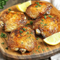Für dieses leckere Rezept brauchen Sie: - 4 Hähnchenschenkel mit Haut (knochenhaltig) - 2 Esslöffel Olivenöl - 1 Esslöffel Zitronensaft Diese Zutaten bilden die Basis für den vollen Geschmack. Achten Sie darauf, frische Hähnchenschenkel zu wählen. Sie geben das beste Aroma. Die Gewürze sind der Schlüssel zu diesem Gericht. Sie benötigen: - 1 Esslöffel getrockneter Oregano - 1 Teelöffel Knoblauchpulver - 1 Teelöffel Zwiebelpulver - 1 Teelöffel geräuchertes Paprikapulver - Salz und Pfeffer nach Geschmack Diese Gewürze verleihen den Hähnchenschenkeln den griechischen Touch. Mischen Sie sie mit dem Olivenöl und Zitronensaft für eine köstliche Marinade. Um das Gericht abzurunden, garnieren Sie mit: - Frischer Petersilie, gehackt (zum Garnieren) Eine einfache Beilage ist ein griechischer Salat. Er passt perfekt zu den knusprigen Hähnchenschenkeln. Zitronenschnitze sind eine weitere schöne Ergänzung. Sie bringen Frische und Farbe auf den Teller. Zuerst trocknest du die Hähnchenschenkel gut mit Küchenpapier. Das ist wichtig, um die Haut knusprig zu machen. Feuchtigkeit verhindert die Knusprigkeit. Lege die Hähnchenschenkel in eine große Schüssel, damit du sie einfach marinieren kannst. Für die Marinade mischst du in einer Schüssel 2 Esslöffel Olivenöl, 1 Esslöffel Zitronensaft und 1 Esslöffel getrockneten Oregano. Füge dann 1 Teelöffel Knoblauchpulver, 1 Teelöffel Zwiebelpulver und 1 Teelöffel geräuchertes Paprikapulver hinzu. Vergiss nicht, Salz und Pfeffer nach Geschmack hinzuzufügen. Rühre alles gut um, bis die Marinade gleichmäßig ist. Dann gib die Hähnchenschenkel in die Schüssel. Stelle sicher, dass sie gut mit der Marinade bedeckt sind. Decke die Schüssel ab und lasse die Hähnchen mindestens 30 Minuten im Kühlschrank marinieren. Zwei Stunden sind besser für mehr Geschmack. Heize die Luftfritteuse auf 193°C (380°F) vor. Das dauert etwa 5 Minuten. Lege die marinierten Hähnchenschenkel mit der Hautseite nach oben in den Korb der Luftfritteuse. Achte darauf, dass sie nicht überfüllt sind, damit die Luft zirkulieren kann. Koche die Hähnchenschenkel für 25-30 Minuten. Wende sie zur Halbzeit, damit sie gleichmäßig garen. Die Innentemperatur sollte 74°C (165°F) erreichen. Die Haut wird knusprig und goldbraun. Lasse die Hähnchen nach dem Garen 5 Minuten ruhen. Vor dem Servieren kannst du sie mit gehackter frischer Petersilie garnieren. Um perfekte knusprige Hähnchenschenkel zu bekommen, gibt es einige einfache Tipps. - Trocknen Sie die Hähnchenschenkel gut ab. - Verwenden Sie genug Olivenöl, aber nicht zu viel. - Heizen Sie die Luftfritteuse immer vor. - Legen Sie die Hähnchenschenkel nicht zu dicht zusammen. Diese Schritte helfen, die Haut schön knusprig zu machen. Ein paar Fehler können Ihre Hähnchenschenkel ruinieren. - Wenn Sie die Hähnchenschenkel nicht abtrocknen, wird die Haut weich. - Zu viel Marinade kann die Haut feucht halten. - Wenn Sie die Hähnchenschenkel nicht wenden, wird die Haut ungleichmäßig knusprig. Vermeiden Sie diese Fehler, um optimale Ergebnisse zu erzielen. Die Marinierzeit ist wichtig für den Geschmack. - Marinieren Sie die Hähnchenschenkel mindestens 30 Minuten. - Für intensiveren Geschmack sollten Sie sie 2 Stunden marinieren. - Übernacht marinieren ist auch eine gute Option, wenn Sie Zeit haben. Je länger die Marinade einzieht, desto besser wird der Geschmack. {{image_4}} Um den Geschmack der Hähnchenschenkel zu ändern, probiere verschiedene Gewürze. Du kannst zum Beispiel: - Thymian statt Oregano verwenden. - Zitronenschale für mehr Frische hinzufügen. - Cayennepfeffer für etwas Schärfe nutzen. - Kreuzkümmel für einen warmen, erdigen Geschmack wählen. Diese Änderungen geben deinen Hähnchenschenkeln einen neuen Twist. Experimentiere und finde deinen Favoriten! Das richtige Essen macht dein Gericht noch besser. Zu den knusprigen Hähnchenschenkeln passen: - Ein einfacher griechischer Salat mit Gurken, Tomaten und Feta. - Reis oder Quinoa für eine sättigende Beilage. - Gegrilltes Gemüse wie Paprika und Zucchini. - Pita-Brot mit Hummus oder Tzatziki. Diese Beilagen ergänzen die Aromen und machen das Essen komplett. Du kannst dieses Rezept leicht anpassen. Wenn du eine spezielle Diät hast, hier sind einige Tipps: - Für Low-Carb: Lass das Brot weg und serviere mehr Gemüse. - Für glutenfreie Ernährung: Achte darauf, dass alle Gewürze glutenfrei sind. - Für Paleo: Nutze nur frische Kräuter und natürliche Öle. - Für vegane Optionen: Ersetze das Hähnchen durch Tofu oder Seitan. Diese Anpassungen helfen dir, das Gericht nach deinem Bedarf zu genießen. Nach dem Kochen sollten Sie die Hähnchenschenkel gut abkühlen lassen. Legen Sie sie dann in einen luftdichten Behälter. So bleiben sie frisch und saftig. Sie können auch Frischhaltefolie verwenden, um die Hähnchenschenkel einzuwickeln. Um die Hähnchenschenkel wieder aufzuwärmen, nutzen Sie die Luftfritteuse. Stellen Sie die Temperatur auf 160°C (320°F) ein. Erwärmen Sie die Hähnchenschenkel für etwa 10-15 Minuten. So werden sie wieder knusprig. Alternativ können Sie den Ofen bei 180°C (350°F) nutzen. Legen Sie die Hähnchenschenkel auf ein Backblech und backen Sie sie für 15-20 Minuten. Im Kühlschrank bleiben die Hähnchenschenkel etwa 3-4 Tage frisch. Stellen Sie sicher, dass sie gut verpackt sind. Wenn Sie sie länger aufbewahren möchten, können Sie sie einfrieren. Im Gefrierfach halten sie sich bis zu 3 Monate. Achten Sie darauf, die Hähnchenschenkel gut einzupacken, um Gefrierbrand zu vermeiden. Hähnchenschenkel sollten 25 bis 30 Minuten in der Luftfritteuse garen. Die Innentemperatur muss 74°C erreichen. So wird das Fleisch zart und die Haut knusprig. Statt Hähnchenschenkeln kannst du Hähnchenbrust verwenden. Du kannst auch Putenkeulen oder sogar Gemüse wie Zucchini ausprobieren. Diese Alternativen sind lecker und passen gut zur Marinade. Um eine knusprigere Haut zu erreichen, trockne die Hähnchenschenkel gut ab. Nutze Küchenpapier, um überschüssige Feuchtigkeit zu entfernen. Ein höherer Temperaturbereich hilft auch, die Haut knusprig zu machen. Die Zutaten sind der Schlüssel zu knusprigen griechischen Hähnchenschenkeln. Wir haben über die Hauptzutaten und die Marinade gesprochen. Ich habe auch Schritt-für-Schritt-Anleitungen zur Zubereitung in der Luftfritteuse gegeben. Tipps zur Knusprigkeit und häufige Fehler helfen dir, perfekte Hähnchenschenkel zu machen. Denk daran, auch Variationen und Beilagen auszuprobieren. Richtig lagern und aufwärmen sichert den besten Geschmack. Mit diesen Ratschlägen wirst du köstliche Hähnchenschenkel genießen.