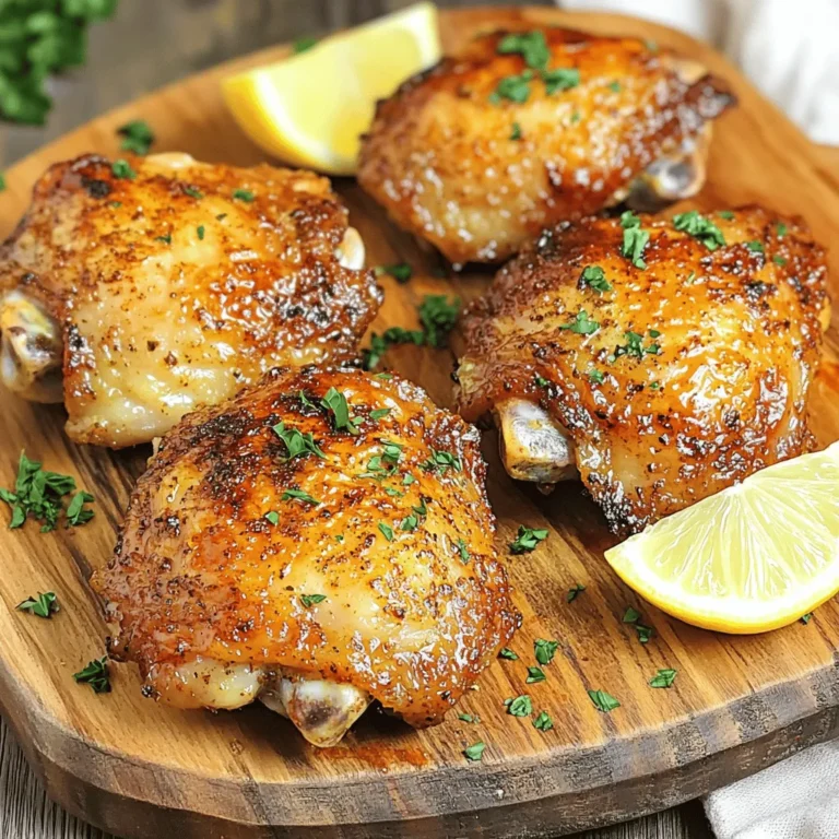 Für dieses leckere Rezept brauchen Sie: - 4 Hähnchenschenkel mit Haut (knochenhaltig) - 2 Esslöffel Olivenöl - 1 Esslöffel Zitronensaft Diese Zutaten bilden die Basis für den vollen Geschmack. Achten Sie darauf, frische Hähnchenschenkel zu wählen. Sie geben das beste Aroma. Die Gewürze sind der Schlüssel zu diesem Gericht. Sie benötigen: - 1 Esslöffel getrockneter Oregano - 1 Teelöffel Knoblauchpulver - 1 Teelöffel Zwiebelpulver - 1 Teelöffel geräuchertes Paprikapulver - Salz und Pfeffer nach Geschmack Diese Gewürze verleihen den Hähnchenschenkeln den griechischen Touch. Mischen Sie sie mit dem Olivenöl und Zitronensaft für eine köstliche Marinade. Um das Gericht abzurunden, garnieren Sie mit: - Frischer Petersilie, gehackt (zum Garnieren) Eine einfache Beilage ist ein griechischer Salat. Er passt perfekt zu den knusprigen Hähnchenschenkeln. Zitronenschnitze sind eine weitere schöne Ergänzung. Sie bringen Frische und Farbe auf den Teller. Zuerst trocknest du die Hähnchenschenkel gut mit Küchenpapier. Das ist wichtig, um die Haut knusprig zu machen. Feuchtigkeit verhindert die Knusprigkeit. Lege die Hähnchenschenkel in eine große Schüssel, damit du sie einfach marinieren kannst. Für die Marinade mischst du in einer Schüssel 2 Esslöffel Olivenöl, 1 Esslöffel Zitronensaft und 1 Esslöffel getrockneten Oregano. Füge dann 1 Teelöffel Knoblauchpulver, 1 Teelöffel Zwiebelpulver und 1 Teelöffel geräuchertes Paprikapulver hinzu. Vergiss nicht, Salz und Pfeffer nach Geschmack hinzuzufügen. Rühre alles gut um, bis die Marinade gleichmäßig ist. Dann gib die Hähnchenschenkel in die Schüssel. Stelle sicher, dass sie gut mit der Marinade bedeckt sind. Decke die Schüssel ab und lasse die Hähnchen mindestens 30 Minuten im Kühlschrank marinieren. Zwei Stunden sind besser für mehr Geschmack. Heize die Luftfritteuse auf 193°C (380°F) vor. Das dauert etwa 5 Minuten. Lege die marinierten Hähnchenschenkel mit der Hautseite nach oben in den Korb der Luftfritteuse. Achte darauf, dass sie nicht überfüllt sind, damit die Luft zirkulieren kann. Koche die Hähnchenschenkel für 25-30 Minuten. Wende sie zur Halbzeit, damit sie gleichmäßig garen. Die Innentemperatur sollte 74°C (165°F) erreichen. Die Haut wird knusprig und goldbraun. Lasse die Hähnchen nach dem Garen 5 Minuten ruhen. Vor dem Servieren kannst du sie mit gehackter frischer Petersilie garnieren. Um perfekte knusprige Hähnchenschenkel zu bekommen, gibt es einige einfache Tipps. - Trocknen Sie die Hähnchenschenkel gut ab. - Verwenden Sie genug Olivenöl, aber nicht zu viel. - Heizen Sie die Luftfritteuse immer vor. - Legen Sie die Hähnchenschenkel nicht zu dicht zusammen. Diese Schritte helfen, die Haut schön knusprig zu machen. Ein paar Fehler können Ihre Hähnchenschenkel ruinieren. - Wenn Sie die Hähnchenschenkel nicht abtrocknen, wird die Haut weich. - Zu viel Marinade kann die Haut feucht halten. - Wenn Sie die Hähnchenschenkel nicht wenden, wird die Haut ungleichmäßig knusprig. Vermeiden Sie diese Fehler, um optimale Ergebnisse zu erzielen. Die Marinierzeit ist wichtig für den Geschmack. - Marinieren Sie die Hähnchenschenkel mindestens 30 Minuten. - Für intensiveren Geschmack sollten Sie sie 2 Stunden marinieren. - Übernacht marinieren ist auch eine gute Option, wenn Sie Zeit haben. Je länger die Marinade einzieht, desto besser wird der Geschmack. {{image_4}} Um den Geschmack der Hähnchenschenkel zu ändern, probiere verschiedene Gewürze. Du kannst zum Beispiel: - Thymian statt Oregano verwenden. - Zitronenschale für mehr Frische hinzufügen. - Cayennepfeffer für etwas Schärfe nutzen. - Kreuzkümmel für einen warmen, erdigen Geschmack wählen. Diese Änderungen geben deinen Hähnchenschenkeln einen neuen Twist. Experimentiere und finde deinen Favoriten! Das richtige Essen macht dein Gericht noch besser. Zu den knusprigen Hähnchenschenkeln passen: - Ein einfacher griechischer Salat mit Gurken, Tomaten und Feta. - Reis oder Quinoa für eine sättigende Beilage. - Gegrilltes Gemüse wie Paprika und Zucchini. - Pita-Brot mit Hummus oder Tzatziki. Diese Beilagen ergänzen die Aromen und machen das Essen komplett. Du kannst dieses Rezept leicht anpassen. Wenn du eine spezielle Diät hast, hier sind einige Tipps: - Für Low-Carb: Lass das Brot weg und serviere mehr Gemüse. - Für glutenfreie Ernährung: Achte darauf, dass alle Gewürze glutenfrei sind. - Für Paleo: Nutze nur frische Kräuter und natürliche Öle. - Für vegane Optionen: Ersetze das Hähnchen durch Tofu oder Seitan. Diese Anpassungen helfen dir, das Gericht nach deinem Bedarf zu genießen. Nach dem Kochen sollten Sie die Hähnchenschenkel gut abkühlen lassen. Legen Sie sie dann in einen luftdichten Behälter. So bleiben sie frisch und saftig. Sie können auch Frischhaltefolie verwenden, um die Hähnchenschenkel einzuwickeln. Um die Hähnchenschenkel wieder aufzuwärmen, nutzen Sie die Luftfritteuse. Stellen Sie die Temperatur auf 160°C (320°F) ein. Erwärmen Sie die Hähnchenschenkel für etwa 10-15 Minuten. So werden sie wieder knusprig. Alternativ können Sie den Ofen bei 180°C (350°F) nutzen. Legen Sie die Hähnchenschenkel auf ein Backblech und backen Sie sie für 15-20 Minuten. Im Kühlschrank bleiben die Hähnchenschenkel etwa 3-4 Tage frisch. Stellen Sie sicher, dass sie gut verpackt sind. Wenn Sie sie länger aufbewahren möchten, können Sie sie einfrieren. Im Gefrierfach halten sie sich bis zu 3 Monate. Achten Sie darauf, die Hähnchenschenkel gut einzupacken, um Gefrierbrand zu vermeiden. Hähnchenschenkel sollten 25 bis 30 Minuten in der Luftfritteuse garen. Die Innentemperatur muss 74°C erreichen. So wird das Fleisch zart und die Haut knusprig. Statt Hähnchenschenkeln kannst du Hähnchenbrust verwenden. Du kannst auch Putenkeulen oder sogar Gemüse wie Zucchini ausprobieren. Diese Alternativen sind lecker und passen gut zur Marinade. Um eine knusprigere Haut zu erreichen, trockne die Hähnchenschenkel gut ab. Nutze Küchenpapier, um überschüssige Feuchtigkeit zu entfernen. Ein höherer Temperaturbereich hilft auch, die Haut knusprig zu machen. Die Zutaten sind der Schlüssel zu knusprigen griechischen Hähnchenschenkeln. Wir haben über die Hauptzutaten und die Marinade gesprochen. Ich habe auch Schritt-für-Schritt-Anleitungen zur Zubereitung in der Luftfritteuse gegeben. Tipps zur Knusprigkeit und häufige Fehler helfen dir, perfekte Hähnchenschenkel zu machen. Denk daran, auch Variationen und Beilagen auszuprobieren. Richtig lagern und aufwärmen sichert den besten Geschmack. Mit diesen Ratschlägen wirst du köstliche Hähnchenschenkel genießen.