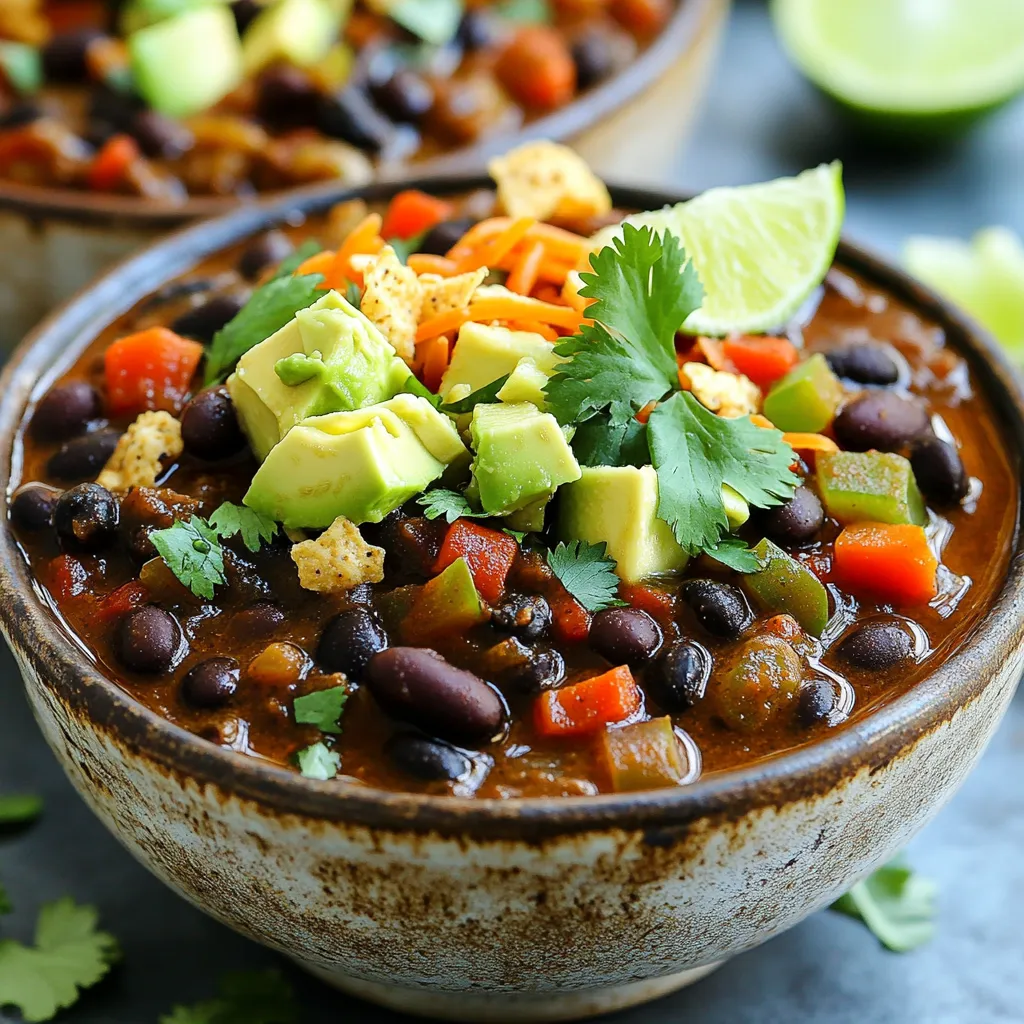 Für den perfekten Slow Cooker Chipotle Black Bean Chili benötigst du: - 2 Tassen getrocknete schwarze Bohnen, abgespült und über Nacht eingeweicht - 1 große Zwiebel, gewürfelt - 4 Knoblauchzehen, fein gehackt - 2 mittelgroße Paprika (rot und grün), gewürfelt - 2 mittelgroße Karotten, gewürfelt - 1 Dose (400 g) gewürfelte Tomaten (mit Saft) - 2 Tassen Gemüsebrühe - 2-3 Chipotle-Chilis in Adobo-Sauce, fein gehackt (nach Geschmack anpassen) - 2 Teelöffel Kreuzkümmel - 1 Teelöffel geräuchertes Paprikapulver - 1 Teelöffel getrocknete Oregano - 1 Esslöffel Olivenöl - Salz und Pfeffer nach Geschmack - Frischer Koriander zur Garnierung - Avocado, gewürfelt (zum Servieren) - Zerbröselte Tortilla-Chips (zum Bestreuen) Wähle die Bohnen sorgfältig aus. Frische, trockene Bohnen haben mehr Geschmack. Du kannst auch Bio-Bohnen wählen. Sie sind oft ohne Zusatzstoffe. Achte auf die Zwiebel. Sie sollte fest und frei von Flecken sein. Frische Paprika bringen Farbe und Geschmack. Wähle reife, knackige Paprika für dein Chili. Die Chipotle-Chilis sorgen für den rauchigen Geschmack. Du kannst die Menge anpassen, je nach Vorliebe. Die Gewürze müssen frisch sein. So erhält dein Chili ein intensives Aroma. Frischer Koriander bringt Frische. Verwende ihn großzügig als Garnitur. Schwarze Bohnen sind reich an Ballaststoffen. Sie fördern die Verdauung und halten satt. Zwiebeln und Knoblauch unterstützen das Immunsystem. Sie haben auch entzündungshemmende Eigenschaften. Paprika liefern Vitamin C und Antioxidantien. Karotten sind gut für die Augen und gesund. Chipotle-Chilis haben nicht nur Geschmack, sondern auch viele Nährstoffe. Sie enthalten Capsaicin, das den Stoffwechsel anregt. Gemüsebrühe ist eine gute Basis. Sie ist oft kalorienarm und voller Geschmack. Die gesunden Fette aus Avocado unterstützen die Herzgesundheit. Um diesen Chili zu machen, muss man zuerst die Bohnen vorbereiten. Nehmen Sie 2 Tassen schwarze Bohnen und spülen Sie sie gut ab. Lassen Sie die Bohnen über Nacht in Wasser einweichen. Das hilft, die Bohnen weich zu machen und besser zu kochen. Während die Bohnen einweichen, können Sie das Gemüse schneiden. Nehmen Sie eine große Zwiebel und würfeln Sie sie klein. Hacken Sie 4 Knoblauchzehen fein. Schneiden Sie 2 Paprika, eine rote und eine grüne, und 2 Karotten in kleine Stücke. Jetzt sind Sie bereit für den nächsten Schritt. Erhitzen Sie 1 Esslöffel Olivenöl in einer großen Pfanne bei mittlerer Hitze. Geben Sie die gewürfelte Zwiebel und den gehackten Knoblauch in die Pfanne. Braten Sie sie für 3-4 Minuten an, bis sie weich und duftend sind. Dies gibt dem Chili eine schöne Basis. Fügen Sie dann die gewürfelten Paprika und Karotten hinzu. Braten Sie alles für weitere 5 Minuten an, bis das Gemüse leicht weich wird. Diese Schritte sorgen dafür, dass die Aromen gut miteinander vermischt werden. Jetzt ist es Zeit, alles in den Slow Cooker zu geben. Übertragen Sie das angebratene Gemüse in den Slow Cooker. Fügen Sie die eingeweichten Bohnen, eine Dose gewürfelte Tomaten, 2 Tassen Gemüsebrühe und 2-3 gehackte Chipotle-Chilis hinzu. Streuen Sie 2 Teelöffel Kreuzkümmel, 1 Teelöffel geräuchertes Paprikapulver und 1 Teelöffel Oregano darüber. Rühren Sie alles gut um, bis die Zutaten gut vermischt sind. Schmecken Sie mit Salz und Pfeffer ab. Decken Sie den Slow Cooker ab und stellen Sie ihn auf niedrige Stufe. Lassen Sie das Chili 6-8 Stunden kochen, bis die Bohnen zart sind. Diese langsame Kochmethode entwickelt tiefere Aromen und macht das Chili besonders lecker. Nach dem Kochen können Sie das Chili umrühren. Passen Sie die Gewürze nach Bedarf an. Wenn Sie es cremiger mögen, zerdrücken Sie einige Bohnen mit einem Kartoffelstampfer. Servieren Sie das Chili heiß, garniert mit frischem Koriander und gewürfelter Avocado. Um den perfekten Chili-Geschmack zu erzielen, beginne mit frischen Zutaten. Frische Zwiebeln und Knoblauch bringen viel Aroma. Brate sie gut an, bis sie duften. Chipotle-Chilis geben dem Chili eine rauchige Note. Püriere einige Bohnen, um eine dickere Konsistenz zu erreichen. Das macht den Geschmack voller und intensiver. Probiere verschiedene Marken von Chipotle-Chilis. Jede hat ihren eigenen Geschmack. Jeder hat einen anderen Geschmack. Das ist gut so! Du kannst die Gewürze nach deinem Wunsch anpassen. Magst du es scharf? Füge mehr Chipotle-Chilis hinzu. Für eine mildere Variante, nimm weniger. Kreuzkümmel und Oregano sind wichtig, aber auch hier kannst du variieren. Ein wenig Limettensaft kann das Aroma aufhellen. Probiere es aus und finde deine perfekte Mischung. Die Konsistenz ist entscheidend für den Genuss. Wenn das Chili zu dünn ist, zerdrücke einige Bohnen mit einem Kartoffelstampfer. Das macht es cremiger. Wenn es zu dick ist, füge etwas Gemüsebrühe hinzu. Rühre gut um und lass es kurz kochen. Das Chili sollte schön sämig sein, aber nicht wässrig. Serviere es in tiefen Schalen, damit du es gut genießen kannst. {{image_4}} Chipotle Schwarzbohnen-Chili ist von Natur aus vegan und glutenfrei. Verwenden Sie einfach die angegebenen Zutaten. Achten Sie darauf, dass Ihre Brühe glutenfrei ist. So bleibt der Chili gesund und lecker. Sie können den Geschmack Ihres Chilis leicht verbessern. Fügen Sie zum Beispiel Mais, Zucchini oder Süßkartoffeln hinzu. Diese Optionen bringen mehr Textur und Süße. Auch frische Kräuter wie Thymian oder Basilikum sind tolle Ergänzungen. Experimentieren Sie mit verschiedenen Bohnen wie Kidney- oder Pinto-Bohnen. Wenn Sie Reste haben, sind die Möglichkeiten endlos. Verwenden Sie sie in Burritos oder Tacos. Sie können auch einen Auflauf daraus machen. Ein Chili-Nudelsalat ist eine weitere tolle Idee. Servieren Sie es einfach mit Reis oder Quinoa für ein schnelles Mittagessen. Um den Chipotle Schwarzbohnen-Chili richtig zu lagern, lassen Sie ihn zuerst abkühlen. Füllen Sie den Chili dann in einen luftdichten Behälter. Stellen Sie sicher, dass er gut verschlossen ist. So bleibt der Chili frisch und schmackhaft. Lagern Sie den Chili im Kühlschrank für bis zu 4 Tage. Um Chili einzufrieren, füllen Sie ihn in gefrierfreundliche Behälter. Lassen Sie etwas Platz oben, damit er sich beim Ausdehnen nicht ausdehnen kann. Chili kann bis zu 3 Monate im Gefrierfach bleiben. Zum Wiederaufwärmen, tauen Sie ihn im Kühlschrank auf. Erhitzen Sie ihn dann in einem Topf oder in der Mikrowelle, bis er heiß ist. Fügen Sie gegebenenfalls etwas Brühe hinzu, falls er zu dick ist. Im Kühlschrank hält sich der Chili bis zu 4 Tage. Achten Sie darauf, ihn gut zu decken. Wenn der Chili beim Aufwärmen komisch riecht oder anders aussieht, werfen Sie ihn weg. Ihre Gesundheit geht vor! Der Chili braucht etwa 6-8 Stunden auf niedriger Stufe oder 3-4 Stunden auf hoher Stufe. Die Bohnen sollten zart sein und die Aromen gut gemischt. Ich empfehle, den Chili während des Kochens zu probieren und die Gewürze nach Bedarf anzupassen. So stellen Sie sicher, dass der Geschmack perfekt ist. Ja, Sie können frische Bohnen verwenden, aber die Kochzeit ändert sich. Frische Bohnen benötigen weniger Zeit, etwa 2-3 Stunden, um weich zu werden. Denken Sie daran, die Bohnen zuerst zu blanchieren. Getrocknete Bohnen geben dem Chili mehr Tiefe und eine bessere Textur. Ich bevorzuge die getrocknete Variante, aber frische Bohnen sind eine gute Option, wenn Sie sie zur Hand haben. Zu diesem Chili passen viele Beilagen. Hier sind einige Ideen: - Avocado, gewürfelt für Frische - Zerbröselte Tortilla-Chips für Crunch - Frischer Koriander als Garnierung - Limettenscheiben für einen spritzigen Geschmack - Sauerrahm für Cremigkeit Diese Beilagen ergänzen den Chili und machen das Essen noch leckerer! Die Zutaten sind der Schlüssel zu einem leckeren Chili. Wir haben etwas über die besten Zutaten, deren gesundheitliche Vorteile und einige Tipps zur Auswahl gelernt. Die Schritt-für-Schritt-Anleitung hilft dir, ein schmackhaftes Gericht zuzubereiten. Du kannst den Geschmack und die Konsistenz nach deinen Wünschen anpassen. Vergiss auch nicht die Variationen und Tipps zum Lagern und Aufwärmen. Du kannst viel aus diesem Rezept herausholen. Viel Spaß beim Kochen und Genuss deines eigenen Chillies!