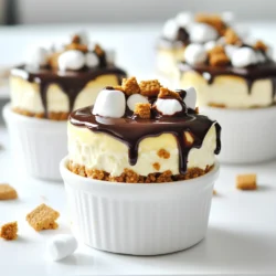 Um diese S’mores No-Bake Cheesecake Cups zu machen, brauchst du folgende Zutaten: - 1 Tasse Graham-Cracker-Brösel - 4 Esslöffel ungesalzene Butter, geschmolzen - 2 Tassen Frischkäse, weich - 1 Tasse Puderzucker - 1 Teelöffel Vanilleextrakt - 1 Tasse Schlagsahne - 1 Tasse Mini-Marshmallows - ½ Tasse Schokoladenstückchen (milchig oder dunkel) - Schokoladensauce zum Drizzlen (optional) - Zusätzliche Graham-Cracker-Stücke zur Garnitur Wähle frischen Frischkäse. Er macht die Füllung cremig und lecker. Achte darauf, dass die Sahne gut gekühlt ist. So wird sie schön luftig. Für die Schokolade kannst du nach deinem Geschmack wählen. Milchschokolade ist süß, während dunkle Schokolade intensiver ist. Die Graham-Cracker sollten frisch sein, um den besten Geschmack zu haben. Du kannst auch andere Kekse verwenden. Oreos sind eine tolle Option für einen anderen Geschmack. Statt Mini-Marshmallows kannst du große Marshmallows nutzen. Schneide sie in kleine Stücke. Für eine fruchtige Note kannst du frische Beeren hinzufügen. Sie geben einen schönen Kontrast zur Süße des Desserts. Beginne damit, die Graham-Cracker-Brösel zu zerbröseln. Du kannst einen Mixer verwenden oder sie in einen Beutel legen und mit einem Nudelholz zerdrücken. Mische dann die Brösel mit der geschmolzenen Butter in einer Schüssel. Rühre gut um, bis alles gut vermischt ist. Teile die Mischung gleichmäßig auf sechs Servierschalen auf. Drücke die Mischung fest, damit ein stabiler Boden entsteht. Nimm eine große Rührschüssel und füge den weichen Frischkäse hinzu. Schlage den Frischkäse mit einem elektrischen Mixer, bis er glatt ist. Füge nach und nach den Puderzucker hinzu. Mixe weiter und gib dann den Vanilleextrakt dazu. Die Mischung sollte jetzt schön cremig sein. In einer separaten Schüssel schlägst du die Schlagsahne. Nutze einen elektrischen Mixer, um die Sahne zu steifem Schnee zu schlagen. Achte darauf, nicht zu lange zu schlagen, damit sie nicht gerinnt. Wenn die Sahne steif ist, hebe sie vorsichtig unter die Frischkäse-Mischung. Das sorgt dafür, dass die Füllung schön luftig bleibt. Jetzt ist es Zeit, die Cheesecake Cups zu füllen. Löffle die Käsefüllung vorsichtig in jede Graham-Cracker-Schale. Fülle sie ganz bis oben. Diese Schalen kommen jetzt für mindestens vier Stunden in den Kühlschrank. So wird die Füllung fest. Kurz bevor du die Cheesecake Cups servierst, garniere sie. Träufle etwas Schokoladensauce auf jeden Cup. Streue die restlichen Schokoladenstückchen darüber. Füge ein paar zusätzliche Graham-Cracker-Stücke hinzu. Das gibt einen schönen Crunch. Jetzt sind deine S’mores No-Bake Cheesecake Cups bereit zum Genießen! Um Fehler zu vermeiden, achte auf die richtigen Mengen. Miss die Zutaten genau ab. Wenn der Frischkäse zu kalt ist, wird die Masse klumpig. Lass ihn vorher etwas stehen. Beim Schlagen der Sahne, benutze eine kalte Schüssel. So bleibt die Sahne leichter und fluffiger. Fülle die Cups nicht zu voll, da sie beim Kühlen noch etwas aufgehen. Um die Schlagsahne perfekt zu schlagen, beginne mit kalter Sahne. Das hilft, die Luft besser einzuschließen. Schlage die Sahne mit einem Handmixer auf mittlerer Stufe. Achte darauf, die Sahne nicht zu lange zu schlagen. Wenn sie klumpig wird, ist sie übergeschlagen. Sie sollte steife Spitzen bilden und glänzen. Diese Cheesecake Cups halten sich gut im Kühlschrank. Decke sie mit Frischhaltefolie ab. So bleiben sie frisch und lecker. Sie sind bis zu fünf Tage haltbar. Friere die Cups nicht ein, da sie ihre Textur verlieren. Wenn du sie länger aufbewahren möchtest, stelle sie in kleine Behälter. {{image_4}} Du kannst die S’mores No-Bake Cheesecake Cups ganz nach deinem Geschmack anpassen. Hier sind einige Ideen: - Erdbeer-S’mores: Füge frische Erdbeeren zur Käsefüllung hinzu. Diese geben einen fruchtigen Kick. - Erdnussbutter-S’mores: Mische etwas Erdnussbutter in die Käsefüllung für einen nussigen Geschmack. - Karamell-S’mores: Verwende Karamellsauce anstelle von Schokoladensauce für einen süßen Twist. Diese Variationen bringen frische Aromen und machen dein Dessert einzigartig. Du kannst die S’mores No-Bake Cheesecake Cups leicht anpassen, um Allergien zu berücksichtigen: - Glutenfrei: Verwende glutenfreie Graham-Cracker oder zermahle Nüsse für den Boden. - Vegan: Nutze pflanzlichen Frischkäse und Kokoscreme anstelle von Schlagsahne. - Zuckerfrei: Ersetze den Puderzucker durch ein Zuckerersatzmittel. So kannst du sicherstellen, dass jeder sie genießen kann. Die Präsentation macht viel aus! Hier sind ein paar einfache Dekorationsideen: - Schokoladenstücke: Streue zusätzliche Schokoladenstückchen oben drauf. - Mini-Marshmallows: Verwende ganze Mini-Marshmallows als Garnitur. - Essbare Blüten: Füge essbare Blüten hinzu für einen hübschen Farbklecks. Mit diesen Dekorationen werden deine Cheesecake Cups zu einem echten Hingucker. Um die S’mores Cheesecake Cups frisch zu halten, lagere sie im Kühlschrank. Verwende einen luftdichten Behälter. So bleibt die Cremigkeit der Füllung erhalten. Achte darauf, die Cups nicht in der Nähe von stark riechenden Lebensmitteln zu lagern. Das kann den Geschmack beeinträchtigen. Die Cheesecake Cups sind bis zu fünf Tage haltbar. Nach der Zubereitung solltest du sie so schnell wie möglich kühlen. Überprüfe vor dem Essen immer auf Veränderungen in Farbe oder Geruch. Wenn sie komisch riechen, besser wegwerfen. Diese Cheesecake Cups sind nicht zum Aufwärmen gedacht. Sie sollten kalt serviert werden. Wenn du Reste hast, kannst du die Füllung in neue Desserts einbauen. Zum Beispiel in Schichtdesserts oder als Füllung für Muffins. Das gibt dir neue Geschmackserlebnisse! Stellen Sie die Cheesecake Cups für mindestens 4 Stunden in den Kühlschrank. Dies hilft, die Füllung fest zu machen. Wenn Sie noch mehr Zeit haben, lassen Sie sie über Nacht kühl. So werden die Aromen besser. Ja, Sie können die Cheesecake Cups im Voraus zubereiten. Bereiten Sie sie einfach einen Tag vorher vor. So sparen Sie Zeit und haben weniger Stress. Außerdem schmecken sie am nächsten Tag noch besser. Wenn Sie keine Graham-Cracker haben, verwenden Sie zerbröselte Kekse. Butterkekse oder Digestive-Kekse sind gute Alternativen. Sie geben einen ähnlichen Geschmack und eine schöne Textur. Diese Cheesecake Cups sind nicht von Natur aus glutenfrei. Wenn Sie glutenfrei essen, verwenden Sie glutenfreie Kekse. Achten Sie darauf, dass alle anderen Zutaten ebenfalls glutenfrei sind. Das Rezept ergibt 6 Portionen. Sie können die Menge leicht verdoppeln, wenn Sie mehr Gäste haben. Diese Cups sind perfekt für Partys oder Familienfeiern. Zusammenfassend haben wir die wichtigsten Zutaten für leckere Cheesecake Cups betrachtet. Ich habe Tipps zur Auswahl und Alternativen für verschiedene Geschmäcker geteilt. Die Schritt-für-Schritt-Anleitung hilft, jeden Fehler zu vermeiden und ein tolles Ergebnis zu erzielen. Wir haben auch Variationen für spezielle Diäten und Lagerinformationen behandelt. Mit diesen Tipps kannst du deine Cheesecake Cups einzigartig und lecker machen. Probiere sie aus und genieße jede Portion!