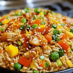 Für dieses köstliche Sriracha-Honig-Hähnchen-Bratreis-Rezept benötigen Sie: - 2 Tassen gekochter Jasminreis (am besten vom Vortag) - 450 g Hähnchenbrust, gewürfelt - 1 Tasse gemischtes Gemüse (Erbsen, Karotten, Mais) - 3 Knoblauchzehen, fein gehackt - 1 Teelöffel Ingwer, gerieben - 3 Esslöffel Sojasauce - 2 Esslöffel Honig - 2 Esslöffel Sriracha-Sauce (nach Geschmack anpassen) - 2 Frühlingszwiebeln, gehackt - 2 Esslöffel Pflanzenöl - Salz und Pfeffer nach Geschmack - Sesamsamen zum Garnieren Falls Sie einige Zutaten nicht finden, gibt es gute Alternativen: - Jasminreis kann durch Basmati- oder Langkornreis ersetzt werden. - Hähnchenbrust kann durch Hähnchenschenkel oder Tofu für eine vegetarische Option ersetzt werden. - Sriracha kann durch eine andere scharfe Sauce ersetzt werden, wie Chili-Sauce oder Sambal Oelek. - Anstelle von Honig können Sie Agavendicksaft verwenden, um das Gericht zu süßen. - Frühlingszwiebeln können durch normale Zwiebeln ersetzt werden, aber verwenden Sie weniger. Frische Zutaten machen einen großen Unterschied. Hier sind einige Tipps: - Wählen Sie Hähnchenbrust, die rosa und fest ist. Vermeiden Sie Hähnchen, das grau aussieht oder unangenehm riecht. - Achten Sie darauf, dass das Gemüse glänzt und knackig aussieht. Vermeiden Sie welk oder beschädigt Gemüse. - Für den Reis verwenden Sie am besten ungeschälten oder parboiled Reis. Er hat eine bessere Textur. - Frischer Knoblauch sollte fest sein und keine dunklen Flecken haben. Mit diesen Tipps und Zutaten können Sie ein leckeres Gericht zaubern. Viel Spaß beim Kochen! Zuerst nimmst du eine mittelgroße Schüssel. Hier gibst du die gewürfelte Hähnchenbrust hinein. Füge dann die Sojasauce, den Honig und die Sriracha-Sauce hinzu. Rühre alles gut um. Lass das Hähnchen für 15 bis 20 Minuten marinieren. So entfaltet sich der volle Geschmack. Erhitze eine große Pfanne oder einen Wok bei mittelhoher Hitze. Gib einen Esslöffel Pflanzenöl hinein. Jetzt kommt das marinierte Hähnchen dazu. Brate es für 5 bis 7 Minuten. Achte darauf, dass das Hähnchen goldbraun und durchgegart ist. Nimm das Hähnchen dann aus der Pfanne und stelle es beiseite. Füge einen weiteren Esslöffel Öl in die Pfanne hinzu. Jetzt kommt der gehackte Knoblauch und der geriebene Ingwer dazu. Brate sie für 30 Sekunden an, bis sie duften. Dann gib das gemischte Gemüse hinein. Brate es für 3 bis 4 Minuten. Das Gemüse sollte zart sein. Schiebe das Gemüse an den Rand der Pfanne. Gib jetzt den gekochten Jasminreis dazu. Vermeide Klumpen, während du den Reis gut durchmischst. Füge dann das gebratene Hähnchen wieder hinzu. Vermenge alles gründlich mit dem Reis und dem Gemüse. Träufle die übrig gebliebene Marinade über die Reis-Mischung. Würze nach Geschmack mit Salz und Pfeffer. Brate alles für 2 bis 3 Minuten weiter. So verbinden sich die Aromen gut. Zum Schluss streue die gehackten Frühlingszwiebeln und die Sesamsamen darüber. Dein Gericht kann jetzt serviert werden! Um den besten gebratenen Reis zu machen, benutze immer gekochten Reis vom Vortag. Frischer Reis hat oft zu viel Feuchtigkeit. Diese Feuchtigkeit macht den Reis klebrig. Kalt gelagerter Reis ist fester und lässt sich besser braten. Hier sind einige weitere Tipps: - Verwende einen Wok oder eine große Pfanne. So kann die Hitze gleichmäßiger verteilt werden. - Brate den Reis in Portionen. So kann er gleichmäßig braten und wird knuspriger. Sriracha ist scharf, aber du kannst die Schärfe nach deinem Geschmack anpassen. Wenn du es milder magst, nimm weniger Sriracha. Wenn du mehr Hitze willst, füge etwas mehr hinzu. Du kannst auch einen Spritzer Limettensaft für eine frische Note hinzufügen. Eine weitere Idee ist, verschiedene Chilisaucen auszuprobieren. So kannst du neue Geschmäcker entdecken und dein Gericht variieren. Klumpen im Reis sind ärgerlich. Hier sind einige Tricks, um das zu verhindern: - Streue den Reis gleichmäßig in die Pfanne. So kann er besser braten. - Rühre den Reis häufig um. So verteilst du die Hitze gut und verhinderst, dass er zusammenklebt. - Füge ein wenig Öl hinzu. Ein Esslöffel Pflanzenöl hilft, den Reis locker zu halten. Nutze diese Tipps, um dein Sriracha Honey Chicken Fried Rice perfekt zu machen. Jeder Bissen wird köstlich sein! {{image_4}} Wenn du eine vegetarische Version von Sriracha Honey Chicken Fried Rice machen möchtest, ersetze das Hähnchen durch Tofu. Tofu hat eine tolle Textur und nimmt gut die Aromen auf. Marinier den Tofu wie das Hähnchen mit Sojasauce, Honig und Sriracha. Brate ihn dann goldbraun an. Das Ergebnis wird lecker und nahrhaft sein. Du kannst auch andere Proteinquellen verwenden. Garnelen oder Tempeh sind großartige Alternativen. Garnelen brauchen weniger Zeit zum Kochen. Tempeh hat einen nussigen Geschmack und passt gut zu den Aromen. Achte darauf, die Garzeiten entsprechend anzupassen, damit alles perfekt gart. Für mehr Farbe und Geschmack füge verschiedene Gemüsesorten hinzu. Brokkoli, Paprika oder Zucchini sind tolle Optionen. Diese Gemüsesorten bringen nicht nur Nährstoffe, sondern auch eine schöne Textur. Brate sie einfach mit dem Knoblauch und Ingwer an. Das Gericht wird dadurch noch bunter und schmackhafter. Experimentiere und finde deine Lieblingsvariationen! Um übrig gebliebenen Reis richtig aufzubewahren, solltest du ihn schnell abkühlen. Lege den Reis in flache Behälter. So kann er schneller abkühlen und bleibt frisch. Decke die Behälter mit einem Deckel oder Frischhaltefolie ab. Lagere den Reis dann im Kühlschrank. Um deinen Sriracha Honey Chicken Fried Rice wieder aufzuwärmen, gibt es einige gute Methoden. Die beste ist die Pfanne. Erhitze etwas Öl in der Pfanne. Füge den Reis hinzu und rühre ihn gut um. So bleibt der Reis locker und schmeckt frisch. Du kannst auch die Mikrowelle nutzen. Stelle sicher, dass der Reis gleichmäßig erwärmt wird. Decke die Schüssel ab, um die Feuchtigkeit zu halten. Im Kühlschrank hält sich der gebratene Reis etwa drei bis vier Tage. Achte darauf, ihn in einem luftdichten Behälter zu lagern. Im Gefrierfach kann der Reis bis zu drei Monate halten. Stelle sicher, dass du ihn gut verpackst, damit er nicht austrocknet. Wenn du ihn wieder auftauen möchtest, lasse ihn über Nacht im Kühlschrank oder nutze die Mikrowelle. Gebratener Reis kann bis zu vier Tage im Kühlschrank aufbewahrt werden. Stelle sicher, dass der Reis in einem luftdichten Behälter ist. So bleibt er frisch. Wenn du ihn länger lagern möchtest, kannst du ihn auch einfrieren. In einem gefriergeeigneten Behälter hält er sich bis zu drei Monate. Achte darauf, den Reis vor dem Einfrieren gut abzukühlen. Ja, du kannst das Hähnchen auch grillen. Marinere das Hähnchen wie im Rezept beschrieben. Heize dann den Grill auf mittlere Hitze vor. Lege die Hähnchenstücke auf den Grill und grille sie 6-8 Minuten pro Seite. Achte darauf, dass das Hähnchen gut durchgegart ist. So erhält es einen tollen rauchigen Geschmack. Zu Sriracha Honey Chicken Fried Rice passen viele Beilagen. Hier sind einige Ideen: - Frischer Salat mit einer leichten Vinaigrette - Gedämpftes Gemüse wie Brokkoli oder grüne Bohnen - Frühlingsrollen oder Sommerrollen - Eine würzige Suppe, wie Tom Yum oder Miso Diese Beilagen ergänzen die Aromen des Gerichts und sorgen für eine ausgewogene Mahlzeit. Dieser Blogbeitrag hat die wichtigen Zutaten und ihre Auswahl für dein Gericht behandelt. Ich habe dir eine klare Schritt-für-Schritt-Anleitung gegeben, um Hähnchen und Reis perfekt zuzubereiten. Tipps und Tricks helfen dir, das Beste aus deinem Essen herauszuholen. Du hast auch Variationen und Lagerungsmethoden kennengelernt. Denke daran, frische Zutaten zu wählen und schau dir die Aufbewahrungshinweise genau an. So hast du immer leckeres Essen zur Hand. Experimentiere mit neuen Ideen und teile deine kulinarischen Erlebnisse!