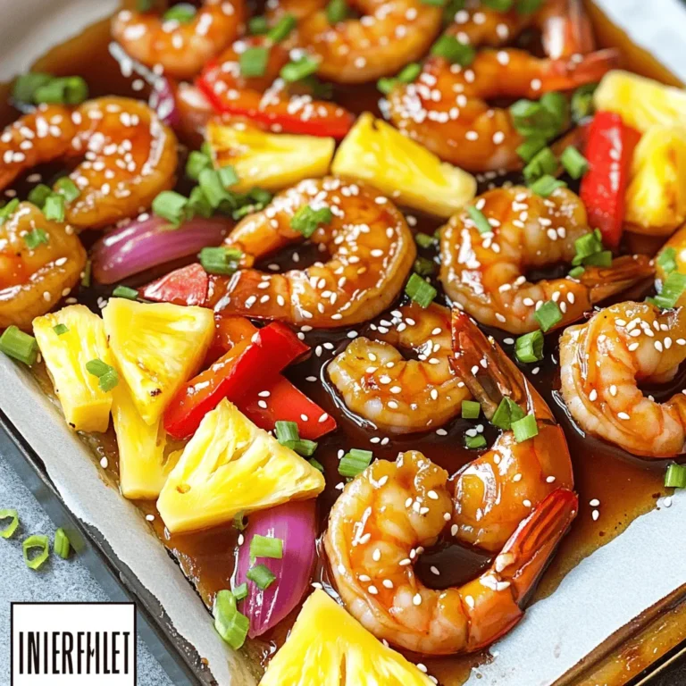 - 450 g große Garnelen, geschält und entdarmt - 2 Tassen frische Ananasstücke - 1 rote Paprika, gewürfelt - 1 gelbe Paprika, gewürfelt - 1 kleine rote Zwiebel, in Spalten geschnitten - 60 ml Teriyakisauce - 2 Esslöffel Olivenöl - 3 Knoblauchzehen, fein gehackt - 1 Teelöffel geriebener Ingwer - Sesamsamen, zur Dekoration - Gehackte grüne Zwiebeln, zur Dekoration Die Zutaten für dieses Gericht sind frisch und bunt. Die Garnelen sind das Hauptprotein und geben viel Geschmack. Die Ananas bringt eine süße Note, die perfekt mit der Teriyakisauce harmoniert. Rote und gelbe Paprika fügen Farbe und Crunch hinzu. Die kleine rote Zwiebel sorgt für eine milde Schärfe. Für die Sauce mischen wir die Teriyakisauce mit Olivenöl, Knoblauch und Ingwer. Diese Kombination bringt Tiefe und Aroma in das Gericht. Sesamsamen und grüne Zwiebeln sind die perfekte Garnitur. Sie bringen nicht nur Farbe, sondern auch Textur und zusätzlichen Geschmack. Mit diesen Zutaten stellen wir schnell ein leckeres Gericht her, das jedem schmeckt. H2 - Schritt-für-Schritt-Anleitung H3 - Vorbereitung Heize deinen Ofen auf 200 °C vor. Lege ein Backblech mit Backpapier aus. Das sorgt für weniger Reinigung und ein einfaches Servieren. H3 - Gemüs-Mischung zubereiten In einer großen Schüssel mische die Garnelen, Ananasstücke, gewürfelte Paprika und die Zwiebelspalten. Achte darauf, dass alles gut verteilt ist. So erhält jedes Stück die köstliche Teriyaki-Sauce. H3 - Teriyaki-Sauce herstellen In einer kleinen Schüssel vermenge die Teriyakisauce, Olivenöl, fein gehackten Knoblauch und geriebenen Ingwer. Wenn du magst, füge rote Pfefferflocken hinzu. Diese geben einen kleinen Kick! H3 - Alles zusammenbringen und backen Gieße die Teriyaki-Mischung über die Garnelen und das Gemüse. Mische alles gut, bis alles gleichmäßig bedeckt ist. Verteile die Mischung dann auf dem Backblech. Backe alles für 15-20 Minuten. Die Garnelen sollten rosa und durchgegart sein, und das Gemüse sollte zart sein. Wie erkennt man, wenn Garnelen richtig gegart sind? Garnelen sind perfekt, wenn sie rosa und fest sind. Achte darauf, dass sie nicht zu lange garen. Zu lange Garzeit macht sie zäh. Stelle sicher, dass die Mitte nicht mehr durchsichtig ist. So kannst du sicherstellen, dass sie gut gegart sind. Wie kann man den Geschmack der Teriyaki-Sauce anpassen? Du kannst die Sauce nach deinem Geschmack verändern. Füge mehr Ingwer hinzu für etwas Schärfe. Möchtest du es süßer? Dann gib einen Löffel Honig oder braunen Zucker dazu. Für einen zusätzlichen Kick kannst du mehr rote Pfefferflocken einstreuen. Probiere die Sauce vor dem Gießen über die Garnelen. So findest du die perfekte Balance für dich. Wie kannst du das Gericht schön anrichten? Du kannst das Gericht direkt vom Backblech servieren. Das ist einfach und sieht rustikal aus. Alternativ übertrage die Mischung auf eine große, schöne Platte. Garniere das Gericht mit zusätzlichen Ananasscheiben und Sesamsamen. Das macht es bunt und einladend. Gehackte grüne Zwiebeln geben einen frischen Touch. {{image_4}} Für das Rezept mit Teriyaki Garnelen und Ananas können Sie andere Gemüse verwenden. Brokkoli passt gut. Auch Zucchini ist eine tolle Wahl. Karotten bringen Farbe und Süße. Fügen Sie auch grüne Bohnen hinzu. Diese Gemüse sorgen für verschiedene Texturen und Aromen. Wenn Sie keine Garnelen mögen, probieren Sie Hühnchen. Das Rezept funktioniert auch gut mit Lachs. Tofu ist eine gute Option für eine vegetarische Variante. Alle diese Optionen nehmen die Teriyaki-Sauce sehr gut auf. So bleibt der Geschmack intensiv und lecker. Um dieses Gericht auf dem Grill zuzubereiten, verwenden Sie eine Grillpfanne. Mischen Sie die Zutaten wie gewohnt. Legen Sie alles auf den Grill und garen Sie es bei mittlerer Hitze. Alternativ können Sie die Mischung in einer Pfanne braten. Erhitzen Sie etwas Öl und braten Sie die Zutaten, bis sie gar sind. So erhalten Sie ebenfalls eine köstliche Mahlzeit. Um die Reste von Ihrem Sheet-Pan Teriyaki Shrimp & Pineapple richtig aufzubewahren, sollten Sie folgende Schritte beachten: - Lassen Sie das Gericht vollständig abkühlen. - Geben Sie die Reste in einen luftdichten Behälter. - Lagern Sie den Behälter im Kühlschrank. So bleibt der Geschmack frisch und die Garnelen behalten ihre Textur. Wenn Sie die Mischung einfrieren möchten, hier sind die Schritte: - Teilen Sie die Reste in Portionen auf. - Wickeln Sie jede Portion in Frischhaltefolie ein oder verwenden Sie Gefrierbeutel. - Beschriften Sie die Beutel mit dem Datum. - Legen Sie die Beutel in den Gefrierschrank. Um die Mischung aufzutauen, legen Sie sie über Nacht in den Kühlschrank. Sie können sie auch direkt in der Mikrowelle auftauen. Die Reste sind im Kühlschrank bis zu drei Tage haltbar. Wenn Sie die Mischung eingefroren haben, ist sie bis zu drei Monate lang gut. Achten Sie darauf, die Mischung gut zu verpacken, um Gefrierbrand zu vermeiden. H2 - Häufige Fragen (FAQs) H3 - Wie mache ich das Gericht vegan? Um das Gericht vegan zu machen, ersetzen Sie die Garnelen. Tofu oder Tempeh sind gute Optionen. Für den Geschmack können Sie auch Marinade verwenden. Ananas und Gemüse bleiben gleich. Sie können die Teriyakisauce auch mit einer veganen Sojasauce zubereiten. Achten Sie darauf, dass alle anderen Zutaten vegan sind. H3 - Kann ich die Teriyaki-Sauce selbst machen? Ja, Sie können die Teriyakisauce einfach selbst machen. Mischen Sie 60 ml Sojasauce, 30 ml Honig oder Ahornsirup, 1 Esslöffel Reisessig, und 1 Teelöffel Sesamöl. Fügen Sie 1 Teelöffel geriebenen Ingwer und 1 Knoblauchzehe hinzu. Kochen Sie die Mischung kurz auf, bis sie dickflüssig wird. So haben Sie eine frische, hausgemachte Sauce. H3 - Was serviere ich dazu? Zu diesem Gericht passen Reis oder Quinoa sehr gut. Sie können auch einen einfachen grünen Salat servieren, um den Geschmack zu ergänzen. Ein kühles Getränk wie Limonade oder Eistee rundet das Essen ab. Versuchen Sie auch, frische Ananasscheiben als Beilage zu servieren. Diese Anleitung zeigt, wie man ein köstliches Gericht mit Garnelen und Ananas zubereitet. Wir haben die Hauptzutaten und die wichtigsten Schritte zur Zubereitung besprochen. Achten Sie auf die Garzeiten der Garnelen und passen Sie die Teriyaki-Sauce nach Ihrem Geschmack an. Variationen wie Grillen oder Alternativen bei den Zutaten helfen, das Gericht zu verändern. Mit diesen Tipps wird Ihr Essen sicherlich ein Hit. Experimentieren Sie und haben Sie Spaß beim Kochen!