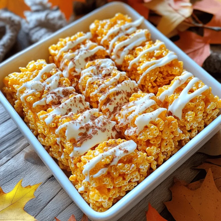 Um deine Kürbis-Gewürz Rice Krispie Treats zu machen, brauchst du: - 6 Tassen Rice Krispies Cerealien - 1 Tasse Kürbispüree - 1/2 Tasse ungesalzene Butter - 1 Beutel (10 oz) Marshmallows (mini oder regulär) - 1 Teelöffel Kürbiskuchengewürz - 1 Teelöffel Vanilleextrakt - Eine Prise Salz - Optional: 1/2 Tasse gehackte Walnüsse oder Pekannüsse für den Crunch Diese Zutaten geben den Treats ihren besonderen Geschmack. Falls du keine bestimmten Zutaten hast, gibt es einige gute Alternativen: - Kürbispüree: Du kannst auch Süßkartoffelpüree oder Apfelmus verwenden. - Ungesalzene Butter: Kokosöl oder Margarine sind passende Substitute. - Marshmallows: Verwende vegane Marshmallows, wenn du eine pflanzliche Option möchtest. - Nüsse: Anstelle von Walnüssen oder Pekannüssen kannst du auch Mandeln oder keine Nüsse verwenden. Diese Ersatzmöglichkeiten helfen dir, die Treats nach deinem Geschmack zu gestalten. Achte beim Kauf deiner Zutaten auf diese Punkte: - Kürbispüree: Wähle eine Marke ohne Zusatzstoffe. Frisches Kürbispüree ist auch eine tolle Option. - Butter: Kaufe hochwertige, ungesalzene Butter für den besten Geschmack. - Marshmallows: Achte darauf, dass sie frisch und weich sind, damit sie gut schmelzen. - Nüsse: Wenn du Nüsse verwendest, achte darauf, dass sie knusprig und nicht ranzig sind. Frische Zutaten machen einen großen Unterschied im Geschmack deiner Treats. Fangen Sie an, indem Sie eine 9x13 Zoll Backform einfetten. Nutzen Sie dafür Butter oder ein Antihaftspray. Dies verhindert, dass die Leckereien kleben bleiben. Achten Sie darauf, jede Ecke gut zu fetten. So können Sie die Treats später einfach herausnehmen. Nehmen Sie einen großen Topf und stellen Sie ihn auf mittlere Hitze. Geben Sie die ungesalzene Butter hinein und lassen Sie sie schmelzen. Rühren Sie dabei gelegentlich um. Sobald die Butter geschmolzen ist, fügen Sie die Marshmallows hinzu. Rühren Sie weiter, bis die Mischung glatt und schön cremig ist. Dies dauert nur einige Minuten. Nehmen Sie den Topf vom Herd. Jetzt kommt das Kürbispüree dazu, zusammen mit dem Kürbiskuchengewürz, dem Vanilleextrakt und einer Prise Salz. Rühren Sie alles gut um. Achten Sie darauf, dass sich alle Zutaten gut vermischen. Der Duft wird fantastisch sein! Jetzt ist es Zeit für die Rice Krispies! Geben Sie die Cerealien nach und nach in die Mischung. Verwenden Sie einen Spatel, um alles vorsichtig zu vermengen. Jedes Stück sollte gut mit der klebrigen Mischung bedeckt sein. Wenn Sie möchten, fügen Sie jetzt die gehackten Walnüsse oder Pekannüsse hinzu. Diese geben den Treats einen schönen Crunch. Gießen Sie die Mischung in die vorbereitete Backform. Befeuchten Sie Ihre Hände leicht, um die Mischung gleichmäßig in die Form zu drücken. Achten Sie darauf, dass alles fest gepackt ist. Lassen Sie die Leckereien mindestens 30 Minuten bei Raumtemperatur abkühlen. Nach dem Abkühlen schneiden Sie die Treats in Quadrate oder Rechtecke. Ihre Kürbis-Gewürz Rice Krispie Treats sind nun bereit zum Genießen! Um die besten Kürbis-Gewürz Rice Krispie Leckereien zu machen, achte auf die Butter. Schmelze die Butter immer bei mittlerer Hitze. Das schützt die Marshmallows vor Verbrennung. Rühre die Mischung gut um, damit alles gleichmäßig wird. Wenn du die Rice Krispies hinzufügst, mache das langsam. So wird jede Flocke schön ummantelt. Drücke die Mischung fest in die Form. Das hilft, die Leckereien zusammenzuhalten. Ein häufiger Fehler ist, die Mischung nicht genug zu drücken. Wenn du das nicht machst, zerbröckeln die Leckereien. Ein weiterer Fehler ist, die Mischung zu lange abkühlen zu lassen. Nach 30 Minuten solltest du sie schneiden. Wenn du länger wartest, wird es schwerer, die Stücke zu teilen. Achte darauf, die richtigen Mengen zu verwenden. Zu viel Kürbispüree macht die Leckereien feucht. Die Süße und die Gewürze sind wichtig. Du kannst die Süße anpassen, indem du mehr oder weniger Marshmallows nimmst. Wenn du es weniger süß magst, verwende weniger Marshmallows. Für die Gewürze kannst du kreativ sein. Füge mehr Kürbiskuchengewürz hinzu, wenn du einen stärkeren Geschmack willst. Du kannst auch eine Prise Muskatnuss oder Zimt hinzufügen. Experimentiere, um deinen perfekten Geschmack zu finden. {{image_4}} Um eine schokoladige Note hinzuzufügen, verwenden Sie Schokoladenstückchen. Fügen Sie 1 Tasse Schokoladenstückchen während des Schmelzprozesses hinzu. Diese verschmelzen gut mit der klebrigen Mischung. Sie geben den Treats einen tollen Geschmack. Schokolade und Kürbisgewürz passen hervorragend zusammen. Kombinieren Sie beides für eine besondere Leckerei. Möchten Sie eine vegane Version? Ersetzen Sie die Butter durch Kokosöl oder vegane Butter. Benutzen Sie vegane Marshmallows, die oft in speziellen Geschäften erhältlich sind. Diese Optionen machen die Treats für alle zugänglich. Der Geschmack bleibt genauso köstlich und die Textur bleibt gleich. Fügen Sie Füllungen hinzu, um die Treats interessanter zu machen. Gehackte Walnüsse oder Pekannüsse bringen einen leckeren Crunch. Auch Trockenfrüchte wie Cranberries oder Rosinen sind eine tolle Wahl. Für eine süßere Note können Sie geschmolzene Schokolade oder Karamell darüber gießen. Diese Extras bringen neue Aromen und Texturen in die Leckereien. Um die frisch zubereiteten Kürbis-Gewürz Rice Krispie Treats zu lagern, empfehle ich, sie in einem luftdichten Behälter aufzubewahren. So bleiben sie weich und lecker. Legen Sie ein Stück Backpapier zwischen die Schichten, um ein Ankleben zu vermeiden. Achten Sie darauf, den Behälter an einem kühlen, trockenen Ort zu lagern. Diese Leckereien halten sich bei richtiger Lagerung etwa 3 bis 5 Tage. Nach dieser Zeit können sie etwas trocken werden. Wenn du sie frisch halten möchtest, kontrolliere regelmäßig ihren Zustand und genieße sie am besten in der ersten Woche. Um die Leckereien einzufrieren, schneide sie in Stücke und lege sie in einen gefriergeeigneten Behälter oder in einen Gefrierbeutel. Achte darauf, die Luft herauszudrücken, um Gefrierbrand zu vermeiden. Diese Leckereien können bis zu 3 Monate im Gefrierfach bleiben. Wenn du sie essen möchtest, lasse sie einfach über Nacht im Kühlschrank auftauen oder bei Raumtemperatur für einige Stunden. So sind sie schnell wieder bereit für den Genuss! Kürbis-Gewürz Rice Krispie Leckereien halten sich gut, wenn du sie richtig lagerst. Sie bleiben frisch für etwa eine Woche, wenn du sie in einem luftdichten Behälter aufbewahrst. Achte darauf, dass sie nicht der Luft ausgesetzt sind, da sie sonst hart werden. Wenn du sie länger aufbewahren möchtest, kannst du sie auch einfrieren. Ja, du kannst diese Leckereien auch vegan machen. Ersetze die ungesalzene Butter durch pflanzliche Butter oder Kokosöl. Für die Marshmallows gibt es auch vegane Optionen, die auf pflanzlichen Zutaten basieren. Diese Anpassungen machen die Leckereien für jeden geeignet. Ich empfehle, ein hochwertiges Kürbiskuchengewürz zu verwenden, das Zimt, Muskatnuss, Ingwer und Nelken enthält. Diese Mischung gibt den Leckereien den warmen, herbstlichen Geschmack, den wir lieben. Du kannst auch dein eigenes Gewürz mischen, wenn du eine bestimmte Note bevorzugst. Ja, du kannst die Menge der Marshmallows anpassen. Wenn du es süßer magst, füge mehr Marshmallows hinzu. Für eine weniger süße Variante kannst du die Menge reduzieren. Achte darauf, dass die Mischung trotzdem gut zusammenhält. Diese Anleitung zeigt, wie du leckere Kürbis-Gewürz Rice Krispie Treats machst. Wir haben die Zutaten, Schritte und Tipps behandelt, um dir zu helfen. Achte auf frische Zutaten und vermeide häufige Fehler. Probiere verschiedene Variationen und lagere die Leckereien richtig. Mit diesen Tipps gelingen dir köstliche Treats, die du lieben wirst. Sei kreativ und finde deinen eigenen Stil bei der Zubereitung!