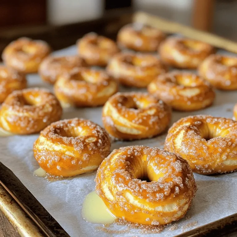 Um diese leckeren Zimtzucker-Pretzelbissen zu machen, brauchst du: - 240 ml warmes Wasser (43°C) - 2 Esslöffel Zucker - 1 Päckchen (2 ¼ Teelöffel) aktive Trockenhefe - 315 g Allzweckmehl - 1 Teelöffel koscheres Salz - 60 ml Backnatron - 1 großes Ei, zum Bestreichen Diese Zutaten sind wichtig. Das warme Wasser hilft der Hefe zu wachsen. Zucker gibt Geschmack und Kraft. Mehl bringt die Struktur, und Salz macht alles besser. Für die süße Zimt-Zucker-Beschichtung benötigst du: - 100 g Zucker - 1 Esslöffel gemahlener Zimt - 60 g ungesalzene Butter, geschmolzen Diese Mischung macht die Pretzelbissen besonders. Zimt und Zucker harmonieren perfekt zusammen. Die Butter sorgt dafür, dass die Mischung gut haftet. Wähle deine Zutaten mit Bedacht. Achte auf: - Hefe: Verwende frische, aktive Trockenhefe, um gute Ergebnisse zu erzielen. - Mehl: Hochwertiges Allzweckmehl sorgt für einen tollen Teig. - Zimt: Frisch gemahlener Zimt hat mehr Aroma als der vorverpackte. Gute Zutaten machen den Unterschied. Sie bringen den besten Geschmack in deine Zimtzucker-Pretzelbissen. Um die Hefe vorzubereiten, nimm eine Rührschüssel. Dort vermengst du 240 ml warmes Wasser (43°C), 2 Esslöffel Zucker und 1 Päckchen aktive Trockenhefe. Rühre die Mischung gut um und lasse sie etwa 5-10 Minuten stehen. Du wirst sehen, dass die Mischung schaumig wird. Das zeigt, dass die Hefe aktiv ist und bereit, den Teig aufgehen zu lassen. In einer großen Schüssel oder Küchenmaschine vermischst du 315 g Allzweckmehl mit 1 Teelöffel koscherem Salz. Nach der Hefezeit gib die Hefe-Mischung dazu. Mische alles gut, bis der Teig zusammenkommt. Knete den Teig etwa 5 Minuten lang, bis er glatt und elastisch ist. Danach gib den Teig in eine gefettete Schüssel. Decke die Schüssel mit einem sauberen Küchentuch ab und lasse den Teig an einem warmen Ort etwa 1 Stunde ruhen. Er sollte sich in dieser Zeit verdoppeln. Wenn der Teig aufgegangen ist, heize den Ofen auf 232°C vor. Bereite ein Backblech mit Backpapier vor. Koche in einem großen Topf etwa 2,5 Liter Wasser. Achte darauf, das Backnatron vorsichtig hinzuzufügen, damit es nicht spritzt. Lass den Teig auf eine leicht bemehlte Fläche fallen und drücke ihn mit der Faust durch. Teile den Teig in 8 gleich große Stücke. Rolle jedes Stück zu einem Strang von etwa 2,5 cm Dicke und schneide diese in 2,5 cm große Stücke. Koche die Pretzelbissen für etwa 30 Sekunden im kochenden Wasser und arbeite dabei in Chargen. Nimm die Pretzelbissen mit einer Schaumkelle heraus und lege sie auf das Backblech. Bestreiche jeden Biss mit einem verquirlten Ei, damit sie goldbraun werden. Backe die Pretzelbissen 12-15 Minuten lang, bis sie schön goldbraun sind. Während sie backen, vermenge in einer kleinen Schüssel 100 g Zucker mit 1 Esslöffel gemahlenem Zimt. Sobald die Pretzeln fertig sind, wälze sie sofort in der Zimt-Zucker-Mischung. Beträufle sie dann mit 60 g geschmolzener Butter für mehr Geschmack. Ein häufiger Fehler ist, das Wasser zu heiß zu machen. Es sollte warm sein, aber nicht heiß. Zu heißes Wasser kann die Hefe töten. Lass die Hefe 5 bis 10 Minuten stehen, bis sie schaumig wird. Das zeigt, dass sie aktiv ist. Achte darauf, den Teig gut zu kneten. Ein glatter und elastischer Teig ist wichtig. Wenn er zu klebrig bleibt, füge etwas mehr Mehl hinzu. Wenn der Teig nicht aufgeht, könnte er zu kalt stehen. Wähle einen warmen Ort zum Ruhen. Um gleichmäßige Stücke zu formen, teile den Teig in kleine Stücke. Rolle jedes Stück zu einem Strang. Achte darauf, die Stränge gleichmäßig dick zu machen. So garen die Pretzelbissen gleichmäßig im Wasser. Schneide die Stränge in kleine Stücke. Jedes Stück sollte etwa 2,5 cm lang sein. So werden die Pretzelbissen schön klein und perfekt zum Dippen. Für glutenfreie Pretzelbissen kannst du glutenfreies Mehl verwenden. Es funktioniert gut, wenn du das richtige Mehl wählst. Achte darauf, eine Mischung zu nehmen, die für Hefe-Rezepte geeignet ist. Wenn du Zucker vermeiden möchtest, kannst du auch Erythrit oder Stevia verwenden. Diese Süßstoffe haben weniger Kalorien und sind gut für Diäten. {{image_4}} Eine schokoladige Variante macht deine Pretzelbissen noch besser. Du kannst sie nach dem Backen in geschmolzene Schokolade tauchen. Dunkle, Vollmilch oder weiße Schokolade passen gut. Lass die Schokolade aushärten, bevor du sie servierst. Wenn du es herzhaft magst, füge Käse oder Kräuter hinzu. Bestreue die Teigstücke vor dem Backen mit geriebenem Käse. Parmesan oder Cheddar geben einen tollen Geschmack. Du kannst auch getrocknete Kräuter wie Oregano oder Rosmarin verwenden. Für eine glutenfreie Option kannst du glutenfreies Mehl verwenden. Achte darauf, dass das Mehl eine gute Struktur hat. Auch die Zubereitung bleibt gleich. So genießen alle die leckeren Pretzelbissen. Um die Pretzelbissen frisch zu halten, lege sie in einen luftdichten Behälter. Wenn du sie richtig lagerst, bleiben sie weich und lecker. Du kannst auch ein Stück Brot in den Behälter legen. Das hilft, die Feuchtigkeit zu halten. Stelle den Behälter an einen kühlen, trockenen Ort. Vermeide es, sie im Kühlschrank zu lagern, da dies die Textur verändert. Das Einfrieren der Pretzelbissen ist einfach. Lasse sie zuerst abkühlen. Lege die Bissen in eine einzelne Schicht auf ein Backblech. Stelle das Blech für etwa eine Stunde in den Gefrierschrank. Danach kannst du die gefrorenen Bissen in einen Gefrierbeutel legen. So bleiben sie nicht zusammenkleben. Achte darauf, die Luft aus dem Beutel zu entfernen. So bleiben sie bis zu drei Monate frisch. Um die gefrorenen Pretzelbissen wieder aufzuwärmen, heize den Ofen auf 180°C vor. Lege die Bissen auf ein Backblech und backe sie für etwa 8-10 Minuten. So werden sie wieder knusprig. Du kannst auch die Mikrowelle nutzen. Erwärme sie jedoch nur für 15-20 Sekunden. So bleiben sie weich, aber die Textur wird nicht ganz so gut. Wenn du sie magst, kannst du sie nach dem Aufwärmen leicht mit Butter bestreichen. Zimtzucker-Pretzelbissen halten sich gut für 2 bis 3 Tage. Bewahre sie in einem luftdichten Behälter auf. So bleiben sie frisch und lecker. Wenn du sie länger aufbewahren möchtest, friere sie ein. Das Einfrieren bewahrt ihren Geschmack und ihre Textur. Ja, du kannst die Pretzelbissen im Voraus zubereiten. Bereite den Teig einfach vor und lasse ihn gehen. Dann forme die Bissen und koche sie vor. Lege sie auf ein Backblech und kühle sie. Du kannst sie später backen, wenn du bereit bist, sie zu servieren. Du kannst frische Hefe verwenden. Nutze die dreifache Menge frischer Hefe. Zum Beispiel, wenn das Rezept 2 ¼ Teelöffel Trockenhefe verlangt, nehme 7 Teelöffel frische Hefe. Achte darauf, sie im warmen Wasser aufzulösen. So aktivierst du die Hefe für den Teig. Pretzelbissen passen gut zu vielen Dips. Senf ist eine klassische Wahl. Auch Käsesauce oder süße Dips wie Nutella sind sehr beliebt. Du kannst auch eine Mischung aus Frischkäse und Kräutern probieren. Experimentiere mit deinen Lieblingsgeschmäckern! Zusammenfassend haben wir die besten Zutaten für Zimtzucker-Pretzelbissen betrachtet. Wir haben gelernt, wie man den Hefeteig perfekt zubereitet und gestaltet. Auch Variationen, wie die schokoladenüberzogene Version, bringen Spaß. Die richtigen Lagerungstipps helfen, die Pretzel frisch zu halten. Jetzt kannst du selbst ausprobieren. Mit den richtigen Schritten und Tipps gelingen deine Pretzel ganz sicher. Mach die Küche zum Ort deiner leckeren Kreationen!