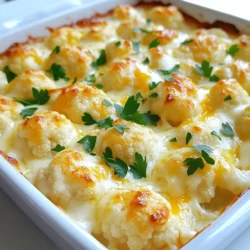 Für einen leckeren Cheesy Cauliflower Au Gratin benötigst du folgende Hauptzutaten: - 1 große Blumenkohlkopf, in Röschen zerteilt - 2 Tassen geriebener scharfer Cheddar-Käse - 1 Tasse geriebener Parmesan-Käse - 1 Tasse schwere Sahne - 2 Esslöffel ungesalzene Butter - 2 Esslöffel Allzweckmehl - 1 Teelöffel Knoblauchpulver - 1 Teelöffel Zwiebelpulver - Salz und Pfeffer nach Geschmack - Frische Petersilie, gehackt (zum Garnieren) Diese Zutaten ergeben eine cremige und köstliche Mischung. Der Blumenkohl ist die Hauptzutat, die die Basis bildet. Der Cheddar-Käse bringt eine scharfe Note, während der Parmesan für einen tiefen Geschmack sorgt. Die Gewürze machen den Unterschied. Knoblauchpulver und Zwiebelpulver geben dem Auflauf Tiefe. Salz und Pfeffer sorgen für die richtige Würze. Diese Gewürze sind einfach zu finden und bringen viel Geschmack ohne viel Aufwand. Die Wahl des Käses ist wichtig. Ich empfehle, hochwertigen Cheddar und Parmesan zu verwenden. Frisch geriebener Käse schmilzt besser und hat mehr Geschmack. Du kannst auch andere Käsesorten ausprobieren, wie Gouda oder Mozzarella, um neue Aromen zu entdecken. Achte darauf, den Käse nicht zu stark zu verarbeiten, damit er beim Schmelzen schön cremig bleibt. Zuerst nehme ich einen großen Blumenkohlkopf und schneide ihn in kleine Röschen. Ich bringe einen großen Topf mit leicht gesalzenem Wasser zum Kochen. Die Röschen blanchiere ich für fünf Minuten. So werden sie etwas zart, aber nicht ganz weich. Dann gieße ich das Wasser ab und lege die Röschen beiseite. Jetzt ist die Käsesauce dran. In einem mittelgroßen Topf schmelze ich zwei Esslöffel Butter bei mittlerer Hitze. Wenn die Butter geschmolzen ist, gebe ich zwei Esslöffel Allzweckmehl hinzu. Mit einem Schneebesen rühre ich das Mehl gut ein. Ich koche die Mischung für ein bis zwei Minuten, bis sie leicht blubbert. Dann gieße ich langsam eine Tasse schwere Sahne dazu. Ich rühre weiter, bis die Sauce eindickt, das dauert etwa drei bis vier Minuten. Nun füge ich einen Teelöffel Knoblauchpulver und Zwiebelpulver hinzu. Ich würze die Sauce mit Salz und Pfeffer nach Geschmack. Vom Herd nehme ich den Topf und gebe dann die Hälfte von zwei Tassen geriebenem Cheddar- und Parmesan-Käse dazu. Ich rühre, bis der Käse schmilzt und die Sauce glatt ist. Ich lege die blanchierten Blumenkohlröschen gleichmäßig in eine gefettete Auflaufform. Dann gieße ich die Käsesauce über die Röschen. Ich stelle sicher, dass alle Röschen gut beschichtet sind. Jetzt streue ich den restlichen geriebenen Cheddar- und Parmesan-Käse gleichmäßig über die oberste Schicht. Ich backe den Auflauf im vorgeheizten Ofen bei 190 °C für 25 bis 30 Minuten. Er ist fertig, wenn die Oberfläche goldbraun und blubbernd ist. Nach dem Backen lasse ich den Auflauf kurz abkühlen. Vor dem Servieren garniere ich ihn mit frisch gehackter Petersilie. Ein häufiger Fehler ist, den Blumenkohl nicht richtig zu blanchieren. Blanchieren macht den Blumenkohl weich, aber nicht matschig. Kochen Sie die Röschen nur fünf Minuten lang. So bleibt die Textur gut. Achten Sie darauf, die Käsesauce nicht zu lange zu kochen. Sie sollte dick, aber flüssig bleiben, wenn Sie sie über den Blumenkohl gießen. Um den Geschmack zu verfeinern, können Sie verschiedene Käsesorten mischen. Zum Beispiel ist Gouda eine gute Wahl. Sie können auch etwas Muskatnuss hinzufügen. Das gibt der Käsesauce einen warmen, nussigen Geschmack. Ein Spritzer Zitronensaft kann die Aromen aufhellen. Experimentieren Sie auch mit Kräutern wie Thymian oder Oregano für mehr Tiefe. Die Käsesauce kann manchmal zu dick oder dünn sein. Wenn sie zu dick ist, fügen Sie etwas mehr Sahne hinzu. Rühren Sie gut um, bis die Sauce die gewünschte Konsistenz hat. Ist sie zu dünn, lassen Sie sie länger auf dem Herd. Lassen Sie dabei die Hitze niedrig, um Anbrennen zu vermeiden. So gelingt die perfekte Käsesauce für Ihren Auflauf. {{image_4}} Cheesy Cauliflower Au Gratin ist schon vegetarisch, da er Blumenkohl nutzt. Doch man kann auch andere Gemüsesorten hinzufügen. Fügen Sie Spinat oder Brokkoli hinzu. Diese Gemüse bringen Farbe und zusätzliche Nährstoffe. Auch diese Varianten schmecken sehr gut. Sie bleiben beim Käse und der cremigen Sauce, die wir lieben. Neben Blumenkohl können Sie auch andere Gemüsesorten ausprobieren. Zucchini, Karotten oder Pilze passen gut. Diese Gemüse geben einen neuen Geschmack. Denken Sie daran, das Gemüse vorher zu blanchieren. So bleibt es zart und wird gut durchgegart. Das macht das Gericht noch schmackhafter und abwechslungsreicher. Wenn Sie einen leichteren Auflauf wollen, gibt es einfache Wege. Statt schwerer Sahne nutzen Sie fettarme Milch oder Mandelmilch. Auch weniger Käse kann helfen. Verwenden Sie nur eine Tasse Käse. Fügen Sie mehr Gewürze hinzu, um den Geschmack zu stärken. Dadurch bleibt der Auflauf lecker und leicht. Um Cheesy Cauliflower Au Gratin frisch zu halten, lasse den Auflauf zuerst abkühlen. Danach lege ihn in einen luftdichten Behälter. Du kannst die Reste bis zu drei Tage im Kühlschrank aufbewahren. Achte darauf, die Oberseite nicht zu zerkratzen. So bleibt die Käsekruste schön. Wenn du den Auflauf länger lagern möchtest, kannst du ihn einfrieren. Schneide den Auflauf in Portionen. Wickel jede Portion fest in Frischhaltefolie ein. Lege die Portionen dann in einen gefrierfesten Behälter oder einen Beutel. So bleibt der Auflauf bis zu drei Monate haltbar. Zum Auftauen lasse ihn über Nacht im Kühlschrank. Um den Auflauf wieder aufzuwärmen, heize deinen Ofen auf 180 °C vor. Lege die Portionen in eine Auflaufform und decke sie mit Alufolie ab. So bleibt die Feuchtigkeit im Auflauf. Backe ihn 20 bis 25 Minuten, bis er heiß ist. Du kannst die Folie die letzten fünf Minuten abnehmen, um die Oberfläche wieder knusprig zu machen. Die Zubereitung des Cheesy Cauliflower Au Gratin dauert etwa 50 Minuten. Die Vorbereitungszeit liegt bei 15 Minuten. Während dieser Zeit blanchierst du den Blumenkohl und bereitest die Käsesauce vor. Danach kommt das Backen, was 25-30 Minuten in Anspruch nimmt. Du kannst also schnell ein leckeres Gericht zaubern. Ja, du kannst andere Käsesorten verwenden. Wenn du einen milderen Geschmack bevorzugst, probiere Gouda oder Mozzarella. Für mehr Würze sind Blauschimmelkäse oder ein scharfer Käse eine tolle Wahl. Es ist wichtig, die Käsesorten gut zu kombinieren, damit die Textur und der Geschmack stimmen. Der Auflauf ist reichhaltig und cremig, was ihn weniger für Diäten geeignet macht. Er enthält schwere Sahne und Käse, die viele Kalorien haben. Wenn du eine leichtere Version möchtest, kannst du die Sahne durch eine fettarme Alternative ersetzen. Auch weniger Käse kann die Kalorien reduzieren. Cheesy Cauliflower Au Gratin ist ein köstliches Gericht, das leicht zuzubereiten ist. Wir haben die Hauptzutaten und die besten Käseoptionen behandelt. Ich gab Tipps zur Zubereitung und häufigen Fehler. Variationen machen es flexibel und anpassbar. Außerdem lernst du, wie du Reste richtig lagerst. Denke daran, dass Kochen Spaß macht und Raum für Kreativität bietet. Probiere die Tipps aus und genieße dein Gericht! Kochkunst ist eine einfache Möglichkeit, lecker zu essen.