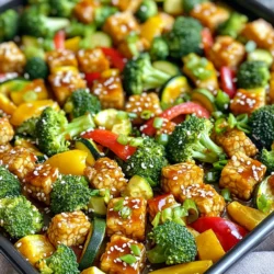 - 225 g Tempeh, in mundgerechte Würfel geschnitten - 2 Tassen Brokkoliröschen - 1 rote Paprika, in Scheiben geschnitten - 1 gelbe Paprika, in Scheiben geschnitten - 1 mittelgroße Zucchini, in Scheiben geschnitten - 3 Esslöffel Süß-Chili-Sauce Die Hauptzutaten machen das Gericht einfach und lecker. Tempeh bringt viel Protein und eine tolle Textur. Brokkoli und Paprika fügen Farbe und Vitamine hinzu. Die Zucchini sorgt für Frische und Leichtigkeit. - 2 Esslöffel Sojasauce - 1 Esslöffel Olivenöl - 1 Teelöffel Knoblauchpulver - 1 Teelöffel Ingwerpulver - Salz und Pfeffer nach Geschmack Gewürze und Öle geben dem Gericht Geschmack. Sojasauce sorgt für Umami. Olivenöl hilft beim Rösten und macht alles schön goldbraun. Knoblauchpulver und Ingwerpulver bringen Aroma. Salz und Pfeffer runden den Geschmack ab. - Sesam - Frühlingszwiebeln Die Garnierung macht das Gericht besonders. Sesam gibt einen nussigen Geschmack. Frühlingszwiebeln bringen Frische und Farbe. Zusammen verleihen sie dem Gericht eine ansprechende Optik. Heizen Sie zuerst den Ofen auf 200 °C vor. Dies stellt sicher, dass Ihr Gericht gleichmäßig gart. Legen Sie dann ein Backblech mit Backpapier aus. Das erleichtert die Reinigung und verhindert, dass das Essen anbrennt. Schneiden Sie 225 g Tempeh in mundgerechte Würfel. Das sorgt für eine schöne Textur beim Essen. Nehmen Sie dann 2 Tassen Brokkoliröschen, eine rote Paprika, eine gelbe Paprika und eine mittelgroße Zucchini. Schneiden Sie das Gemüse in gleichmäßige Stücke. So garen sie gleichmäßig und sehen toll aus. In einer kleinen Schüssel kombinieren Sie 3 Esslöffel Süß-Chili-Sauce, 2 Esslöffel Sojasauce und 1 Esslöffel Olivenöl. Fügen Sie 1 Teelöffel Knoblauchpulver und 1 Teelöffel Ingwerpulver hinzu. Vermischen Sie alles gut. Gießen Sie die Sauce über die Tempeh- und Gemüsemischung. Rühren Sie vorsichtig um, bis alles gleichmäßig bedeckt ist. Verteilen Sie die Mischung gleichmäßig auf dem Backblech. Stellen Sie sicher, dass alles eine Schicht bildet. Backen Sie das Gericht 25-30 Minuten lang. Wenden Sie die Mischung nach der Hälfte der Zeit. So wird der Tempeh goldbraun und das Gemüse zart. Nach dem Backen lassen Sie es kurz abkühlen. Dann garnieren Sie es mit Sesam und gehackten Frühlingszwiebeln. Um die beste Konsistenz zu erreichen, heize den Ofen auf 200 °C vor. Das ist wichtig, damit der Tempeh gut bräunt. Lege ein Backblech mit Backpapier aus. So bleibt alles schön kleberfrei. Backe das Gemüse und den Tempeh 25-30 Minuten. Wende die Mischung nach 15 Minuten. So wird alles gleichmäßig gar und goldbraun. Du kannst die Gewürze nach deinem Geschmack anpassen. Füge zum Beispiel etwas Paprikapulver hinzu. Das gibt dem Gericht mehr Tiefe. Möchtest du es schärfer? Verwende Chili-Flocken oder frische Chilis. So kannst du das Niveau der Schärfe gut steuern. Serviere das Gericht warm über Reis oder Quinoa. Diese Beilagen passen perfekt dazu. Richte die Mischung schön auf einem Teller an. Streue Sesam und gehackte Frühlingszwiebeln darüber. Das sieht nicht nur gut aus, sondern schmeckt auch frisch und knackig. {{image_4}} Für die Blechpfanne sind Gemüse sehr wichtig. Saisonales Gemüse macht das Gericht frisch und bunt. Im Frühling sind Spargel und Erbsen toll. Im Herbst passen Kürbis und Karotten gut. Du kannst auch Gemüse nach deinem Geschmack austauschen. Zucchini lässt sich leicht durch Aubergine ersetzen. Wenn du magst, füge auch grüne Bohnen oder Blumenkohl hinzu. Tempeh ist eine großartige Proteinquelle, aber du kannst auch Tofu verwenden. Tofu hat eine ähnliche Textur, ist aber milder im Geschmack. Wenn du Fleisch magst, probiere Hühnchen. Es passt gut zur Süß-Chili-Sauce. Für eine vegane Option kannst du auch Linsen oder Kichererbsen verwenden. Diese sind nahrhaft und fügen mehr Geschmack hinzu. Die Süß-Chili-Sauce gibt viel Geschmack, aber du kannst auch andere Saucen verwenden. Sojasauce, Teriyaki oder sogar Erdnusssauce sind gute Alternativen. Wenn du es knusprig magst, füge Nüsse oder Samen hinzu. Cashewkerne oder Mandeln passen gut zu dem Gericht. Sie geben zusätzlichen Crunch und machen das Essen noch besser. Um die Reste von Blechpfannen Süß-Chili Tempeh Gemüse gut zu lagern, gehe ich so vor: - Kühlschranklagerung: Fülle die Reste in einen luftdichten Behälter. So bleiben sie frisch. Stelle den Behälter in den Kühlschrank. - Haltbarkeit von Resten: Die Reste halten sich etwa 3 bis 4 Tage. Achte darauf, sie gut zu verschließen. Das Aufwärmen erfordert ein paar einfache Schritte, um die Qualität zu bewahren: - Beste Methoden zum Aufwärmen: Ich empfehle, die Reste im Ofen oder in der Pfanne zu erwärmen. So bleibt das Gemüse knackig. Stelle den Ofen auf 180 °C. Erwärme das Gemüse für etwa 10 bis 15 Minuten. - Tipps zur Vermeidung von matschigem Gemüse: Vermeide Mikrowellenwärmung, da sie das Gemüse weich macht. Füge beim Aufwärmen einen kleinen Spritzer Wasser hinzu, um das Austrocknen zu verhindern. Die Zubereitung dauert insgesamt 45 Minuten. Die Vorbereitungszeit beträgt etwa 15 Minuten. Das Backen im Ofen dauert 25 bis 30 Minuten. Sie können also schnell ein leckeres Gericht zaubern. Ja, Sie können das Gemüse und den Tempeh vorher vorbereiten. Schneiden Sie alles und stellen Sie es in den Kühlschrank. Mischen Sie die Sauce und bewahren Sie sie getrennt auf. So bleibt das Gemüse frisch. Am besten backen Sie das Gericht kurz vor dem Servieren. Ja, das Rezept kann glutenfrei sein. Verwenden Sie glutenfreie Sojasauce. Achten Sie darauf, dass alle anderen Zutaten ebenfalls glutenfrei sind. So genießen Sie das Gericht ohne Bedenken. Falls Sie kein Tempeh mögen, probieren Sie Tofu oder Hühnchen. Beide sind gute Proteinquellen. Sie können auch Kichererbsen für eine vegane Option verwenden. Jede dieser Alternativen passt gut zu den Aromen im Rezept. Dieses Rezept bietet viele leckere Möglichkeiten mit Tempeh und Gemüse. Du hast gelernt, wie man die Hauptzutaten auswählt und sie mit der richtigen Sauce mischt. Die Tipps helfen dir, die beste Konsistenz und den besten Geschmack zu erzielen. Denke auch daran, wie du die Reste richtig lagerst. Experimentiere mit Variationen, um neue Geschmacksrichtungen zu entdecken. Jede Zutat macht das Gericht besonders. Viel Spaß beim Kochen und Ausprobieren. Du wirst viele gesunde Mahlzeiten genießen!