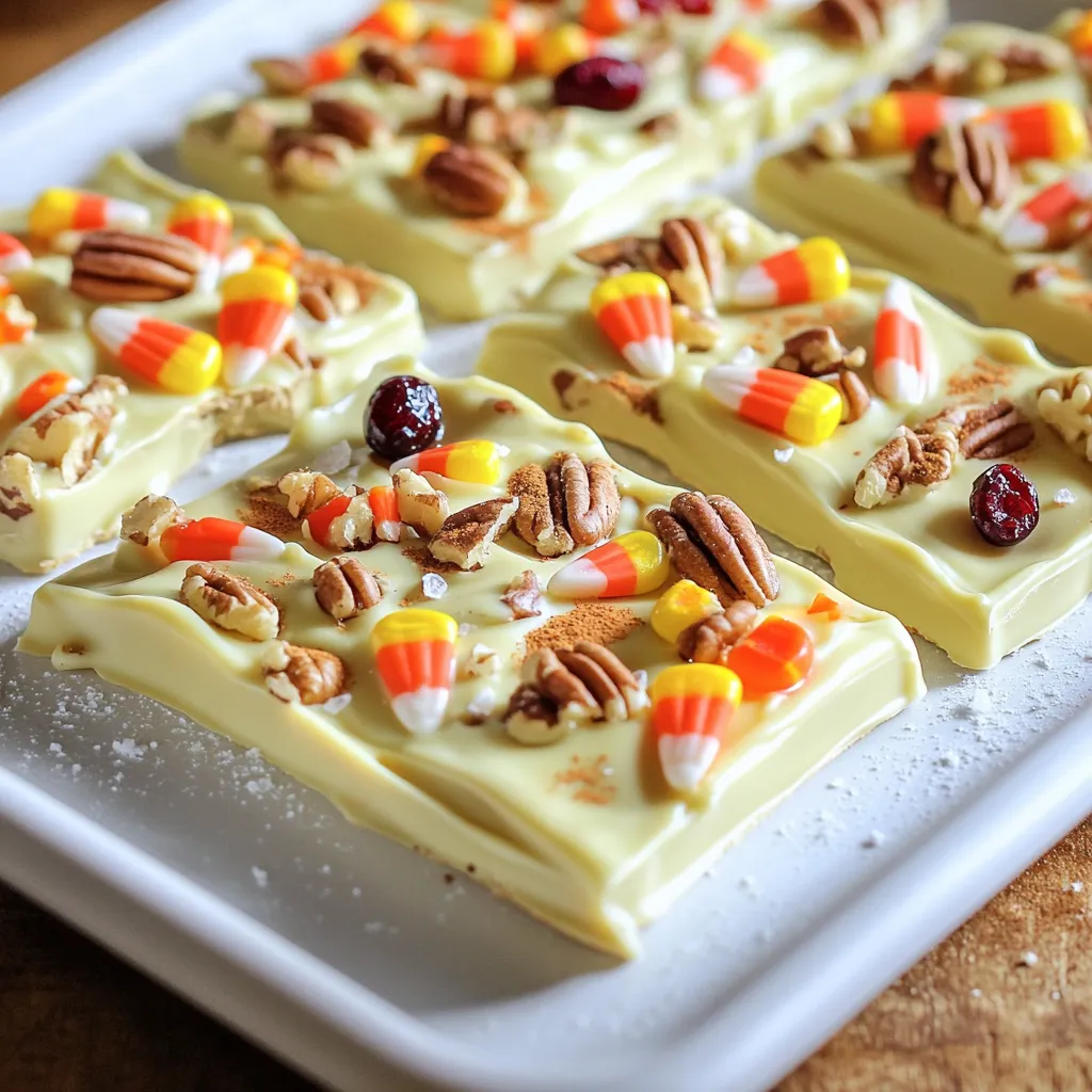 - 340 g weiße Schokoladenstückchen - 1 Teelöffel Kürbiskuchengewürz - 240 ml Süßigkeitenmais Die Hauptzutaten sind der Schlüssel zu einer leckeren Kürbiskuchen-Spezialität. Weiße Schokoladenstückchen bringen den süßen Geschmack. Die Schokolade muss von hoher Qualität sein. Das Kürbiskuchengewürz fügt Wärme und Tiefe hinzu. Es enthält Zimt, Muskatnuss und Ingwer. Diese Gewürze machen den Herbst besonders. Der Süßigkeitenmais gibt eine knusprige Textur und süße Note. - 120 g Pekannüsse, gehackt - 40 g getrocknete Cranberries - Meersalz zum Bestreuen Die Toppings sind der letzte Schliff. Die Pekannüsse bringen einen nussigen Geschmack. Sie sind auch knackig und lecker. Getrocknete Cranberries fügen süße und saure Noten hinzu. Meersalz sorgt für einen spannenden Kontrast. Ein Hauch von Salz hebt den Geschmack der Schokolade hervor. Diese Kombination macht das Dessert besonders und einladend. Lege ein Backblech mit Backpapier aus. Das Backpapier hilft, die Rinde leicht zu entfernen. Achte darauf, dass das Papier glatt liegt. So bleibt die Schokolade in Form. Nehme eine hitzebeständige Schüssel. Fülle sie mit den weißen Schokoladenstückchen. Stelle die Schüssel in die Mikrowelle. Erhitze die Schokolade in 30-Sekunden-Intervallen. Rühre nach jedem Intervall gut um. So vermeidest du Klumpen. Mache das, bis die Schokolade glatt ist. Rühre das Kürbiskuchengewürz in die geschmolzene Schokolade. Gieße die Schokolade auf das Backblech. Verteile sie gleichmäßig auf etwa 0,5 cm Dicke. Jetzt ist es Zeit für die Toppings. Streue den Süßigkeitenmais, die Pekannüsse und die Cranberries gleichmäßig darüber. Drücke die Toppings sanft in die Schokolade. Das hilft, dass sie haften bleiben. Bestreue die Oberfläche leicht mit Meersalz. Dies bringt einen tollen Geschmack. Stelle das Blech für etwa 1 Stunde in den Kühlschrank. Warte, bis die Schokolade fest ist. Breche danach die Rinde in Stücke und serviere sie. Um Klumpen zu vermeiden, schmelze die weiße Schokolade langsam. Benutze eine hitzebeständige Schüssel. Stelle die Mikrowelle auf niedrige Leistung. Erhitze die Schokolade in 30-Sekunden-Intervallen. Rühre nach jedem Intervall gut um. So bleibt die Schokolade gleichmäßig flüssig und glatt. Wie viel Kürbiskuchengewürz du verwenden solltest, hängt von deinem Geschmack ab. Ich empfehle 1 Teelöffel. Das gibt der Schokolade den perfekten, warmen Geschmack. Wenn du mehr oder weniger magst, passe die Menge an. Experimentiere, bis du die richtige Balance findest. Um die Rinde frisch zu halten, bewahre sie in einem luftdichten Behälter auf. Lagere die Rinde an einem kühlen, trockenen Ort. So bleibt die Textur knusprig und der Geschmack intensiv. Du kannst die Rinde auch im Kühlschrank aufbewahren, aber lasse sie vor dem Essen etwas temperieren. {{image_4}} Für die Kürbiskuchen-Spezialitäten mit weißer Schokolade kann man kreativ sein. Pekannüsse und Cranberries sind beliebt, aber du kannst auch andere Toppings wählen. Hier sind einige tolle Alternativen: - Mandeln: Gehackte Mandeln geben einen knackigen Biss. - Walnüsse: Diese Nüsse haben einen tiefen, reichen Geschmack. - Kürbiskerne: Sie fügen eine gesunde Note hinzu und passen gut zu Kürbis. - Kokosraspeln: Diese bringen eine süße und tropische Note. Die Wahl der Schokolade macht einen großen Unterschied. Du kannst weiße Schokolade verwenden, aber auch Zartbitter- oder Vollmilchschokolade ausprobieren. - Zartbitter: Diese Schokolade hat einen intensiven Geschmack und passt gut zum Kürbiskuchengewürz. - Vollmilch: Sie ist süßer und cremiger. Das macht die Rinde sehr schmackhaft. Mische verschiedene Schokoladen für einen einzigartigen Geschmack. Experimentiere mit anderen Gewürzen, um neue Geschmäcker zu entdecken. Hier sind einige Vorschläge: - Zimt: Dieser Klassiker bringt Wärme. - Muskatnuss: Ein Hauch davon gibt Tiefe und Komplexität. - Ingwer: Frisch oder gemahlen bringt es Schärfe und einen interessanten Twist. Probiere verschiedene Kombinationen aus und finde deine Lieblingsmischung! Lagern Sie die Kürbiskuchen-Weißschokoladenrinde an einem kühlen, trockenen Ort. Die Temperatur sollte zwischen 15 und 20 Grad Celsius liegen. Vermeiden Sie direkte Sonneneinstrahlung, da sie die Schokolade schmelzen kann. Ein Schrank oder eine Speisekammer ist ideal. Stellen Sie sicher, dass die Rinde in einem luftdichten Behälter aufbewahrt wird. So bleibt die Rinde frisch und lecker. Die Rinde kann bis zu zwei Wochen haltbar sein, wenn sie richtig gelagert wird. Achten Sie darauf, dass der Behälter gut verschlossen ist. Wenn die Rinde anfängt, ihren Glanz zu verlieren oder einen seltsamen Geruch hat, ist es Zeit, sie zu entsorgen. Es ist wichtig, regelmäßig zu prüfen, ob die Rinde noch gut ist. Möchten Sie die Rinde länger aufbewahren? Dann können Sie sie einfrieren. Schneiden Sie die Rinde in Stücke und legen Sie diese in einen gefrierfesten Beutel. Drücken Sie die Luft heraus und verschließen Sie den Beutel gut. So bleibt die Rinde bis zu drei Monate frisch. Zum Auftauen, lassen Sie die Rinde einfach bei Raumtemperatur stehen. Genießen Sie sie dann wie frisch gemacht! Ja, du kannst die Rinde im Voraus machen. Sie bleibt frisch, wenn du sie richtig lagerst. Schneide die Rinde in Stücke und lege sie in einen luftdichten Behälter. So bleibt sie knackig. Du kannst sie bis zu zwei Wochen im Kühlschrank aufbewahren. Für längere Lagerung, friere die Rinde ein. Stelle sicher, dass du sie in Wachspapier oder Plastikfolie wickelst. So bleibt der Geschmack erhalten. Für Kürbiskuchengewürz schaue in großen Supermärkten. Oft findest du es in der Gewürzabteilung. Es gibt auch Online-Shops, die es anbieten. Die anderen Zutaten, wie weiße Schokoladenstückchen und Pekannüsse, sind leicht zu finden. Du kannst auch getrocknete Cranberries in der Trockenfrüchte-Abteilung kaufen. Manchmal findest du sie auch in der Backabteilung. Achte auf hochwertige Zutaten für den besten Geschmack. Ja, diese Rinde ist glutenfrei. Die Hauptzutaten enthalten kein Gluten. Die weißen Schokoladenstückchen, Pekannüsse und Cranberries sind alle glutenfrei. Achte jedoch darauf, dass die Marken, die du kaufst, als glutenfrei gekennzeichnet sind. Manchmal kann Gluten in verarbeiteten Lebensmitteln versteckt sein. Lies die Etiketten, um sicher zu sein. Diese Anleitung zeigt dir, wie du eine leckere Schokoladenrinde mit Kürbiskuchengewürz zubereitest. Du hast gelernt, welche Zutaten du brauchst, wie du sie zubereitest und viele Tipps zur Lagerung und Variationen erhalten. Egal, ob du sie verschenkst oder selbst isst, diese Rinde bringt festliche Stimmung in deine Küche. Experimentiere mit verschiedenen Toppings und Geschmacksrichtungen. So bleibst du kreativ und schaffst deine eigene Version dieser Delikatesse. Lass die Küche lebendig werden und viel Freude beim Ausprobieren!