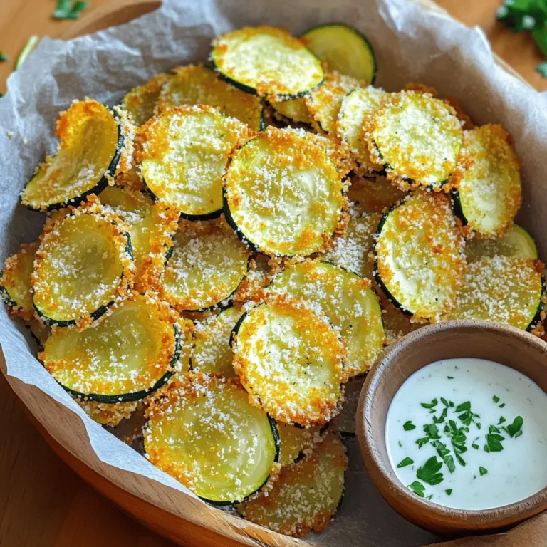 Für die perfekten Zucchini-Chips braucht man einige Hauptzutaten. Diese sind: - 2 mittlere Zucchini, dünn geschnitten - 1 Tasse Panko-Brösel - 1/2 Tasse geriebener Parmesan-Käse - 2 Esslöffel Ranch-Gewürzmischung - 1 Ei, verquirlt - Salz und Pfeffer nach Geschmack - Olivenöl-Spray Die frischen Zucchini geben den Chips einen tollen Geschmack. Panko-Brösel sorgen für die perfekte Knusprigkeit. Parmesan-Käse fügt einen herzhaften Kick hinzu. Die Ranch-Gewürzmischung bringt das Ganze zusammen. Die Gewürze sind sehr wichtig für den Geschmack der Chips. Die Ranch-Gewürzmischung hat viele Aromen, die gut zu Zucchini passen. Wenn du es schärfer magst, kannst du etwas Paprika oder Cayennepfeffer hinzufügen. Auch Knoblauchpulver kann die Chips toll aufpeppen. Frische Zutaten machen einen großen Unterschied. Achte darauf, dass die Zucchini fest und glänzend sind. Lagere sie im Kühlschrank, um ihre Frische zu bewahren. Die Panko-Brösel sollten knusprig und trocken sein. So erhalten die Chips die beste Textur. Wenn du frische Kräuter verwenden möchtest, sind Dill oder Petersilie eine gute Wahl. Beginne mit frischen Zucchini. Du brauchst zwei mittlere Zucchini. Wasche sie gründlich und schneide sie in dünne Scheiben. Dünne Scheiben sorgen für mehr Knusprigkeit. Versuche, die Scheiben gleichmäßig zu schneiden, damit sie gleichmäßig garen. Lege die Zucchini-Scheiben auf ein Küchentuch, um überschüssige Feuchtigkeit zu entfernen. Dies hilft, die Chips knusprig zu machen. Jetzt bereitest du die Panade vor. Nimm eine flache Schüssel und mische die Panko-Brösel, den geriebenen Parmesan-Käse, die Ranch-Gewürzmischung sowie etwas Salz und Pfeffer. In einer anderen Schüssel verquirlst du das Ei. Tauche jede Zucchinischeibe in das Ei, bis sie gut bedeckt ist. Danach legst du die Scheibe in die Bröselmischung und drückst leicht an. Wiederhole diesen Schritt für alle Scheiben. So bleibt die Panade gut haften. Heize deinen Air Fryer auf 200°C vor. Lege die panierten Zucchini-Chips in einer einzigen Schicht in den Korb. Überfülle den Korb nicht, damit die Chips gleichmäßig garen. Sprühe die Chips leicht mit Olivenöl-Spray ein. Dies sorgt für eine goldene und knusprige Oberfläche. Frittiere die Zucchini-Chips etwa 10 bis 12 Minuten. Wende sie nach der Hälfte der Zeit. Die Chips sind fertig, wenn sie goldbraun und knusprig sind. Lass sie nach dem Frittieren kurz abkühlen, bevor du sie servierst. Um perfekte Zucchini-Chips zu machen, gibt es ein paar wichtige Tipps. Schneiden Sie die Zucchini in dünne, gleichmäßige Scheiben. Dünnere Scheiben werden schöner knusprig. Lassen Sie die Scheiben nach dem Schneiden etwas ruhen. Das hilft, überschüssige Feuchtigkeit zu entfernen. Besprühen Sie die Chips vor dem Frittieren leicht mit Olivenöl-Spray. So wird die Panade knuspriger. Ein häufiger Fehler ist, die Zucchini-Chips zu überfüllen. Arbeiten Sie in kleinen Mengen, damit die Luft gut zirkulieren kann. Ein weiterer Fehler ist, die Zucchini nicht gut zu würzen. Achten Sie darauf, genug Salz und Pfeffer in die Panade zu geben. Wenn die Chips nicht knusprig sind, kann das an zu viel Feuchtigkeit liegen. Achten Sie also darauf, dass die Zucchini gut abgetrocknet sind. Um den Geschmack zu verbessern, können Sie verschiedene Gewürze verwenden. Fügen Sie etwas Knoblauchpulver oder Paprika hinzu, um mehr Tiefe zu bekommen. Wenn Sie einen scharfen Kick mögen, probieren Sie Cayennepfeffer oder Chili-Flocken. Für eine cremigere Note können Sie auch mehr Parmesan verwenden. Experimentieren Sie mit diesen Anpassungen, um Ihre perfekten Zucchini-Chips zu finden! {{image_4}} Du kannst die Ranch-Gewürzmischung durch andere Gewürze ersetzen. Zum Beispiel schmeckt Paprika toll. Du könntest auch italienische Kräuter verwenden. Das gibt den Chips einen anderen Geschmack. Experimentiere mit verschiedenen Mischungen für mehr Vielfalt. Parmesan ist großartig, aber du kannst auch andere Käsesorten nehmen. Cheddar gibt einen würzigen Kick. Feta sorgt für einen salzigen Geschmack. Probiere auch Gouda für eine cremige Note. Jede Käsesorte bringt ihren eigenen Charakter in die Chips. Zucchini sind klasse, aber du kannst auch andere Gemüse verwenden. Süßkartoffeln ergeben eine süße Variante. Karotten sind knackig und lecker. Auch Auberginen machen tolle Chips. Schneide sie dünn und folge dem gleichen Rezept. So hast du eine bunte Auswahl an Chips. Die Zucchini-Chips sind köstlich und knusprig. Um sie frisch zu halten, lege sie in einen luftdichten Behälter. Dies schützt sie vor Feuchtigkeit. Du kannst sie auch in ein Papiertuch wickeln, bevor du sie in den Behälter legst. So bleiben sie länger knusprig. Wenn du die Chips erneut aufwärmen möchtest, nutze den Air Fryer. Stelle ihn auf 180°C (350°F). Lege die Chips in den Korb. Erhitze sie für 3 bis 5 Minuten. So werden sie wieder schön knusprig. Vermeide die Mikrowelle, da sie die Chips weich macht. Die Zucchini-Chips sind im Kühlschrank etwa 2 bis 3 Tage haltbar. Für längere Lagerung kannst du sie einfrieren. Lege sie in einen Gefrierbeutel. So bleiben sie bis zu 3 Monate frisch. Denke daran, sie vorher gut abkühlen zu lassen, bevor du sie einfrierst. Um die Zucchini-Chips knuspriger zu machen, gibt es ein paar einfache Tricks. Erstens, schneiden Sie die Zucchini in dünnere Scheiben. Dünnere Scheiben werden gleichmäßiger und schneller knusprig. Zweitens, verwenden Sie genug Panko-Brösel. Eine dickere Schicht hilft, die Feuchtigkeit zu halten. Drittens, besprühen Sie die Chips gut mit Olivenöl-Spray. Dies sorgt für eine schöne, goldene Kruste. Schließlich ist es wichtig, die Chips nicht zu überfüllen. Ein einzelner Layer im Air Fryer sorgt für gleichmäßige Hitze und Knusprigkeit. Ja, Sie können die Zucchini-Chips auch im Ofen zubereiten. Heizen Sie den Ofen auf 200°C vor. Legen Sie die Chips auf ein Backblech, das mit Backpapier ausgelegt ist. Achten Sie darauf, dass die Chips nicht überlappen. Besprühen Sie sie leicht mit Olivenöl-Spray. Backen Sie sie dann etwa 15-20 Minuten. Wenden Sie die Chips zur Hälfte, damit sie gleichmäßig garen. So erhalten Sie auch im Ofen leckere, knusprige Zucchini-Chips. Die perfekten Dips für die Zucchini-Chips sind vielseitig. Ranch-Dressing ist ein Favorit, da es die Aromen ergänzt. Guacamole bringt einen frischen, cremigen Geschmack. Hummus passt auch gut, besonders wenn Sie etwas Gesundes suchen. Sriracha oder eine andere scharfe Sauce geben einen tollen Kick. Experimentieren Sie mit verschiedenen Dips, um Ihre Lieblingskombination zu finden! Die Zucchini-Chips sind einfach und lecker. Wir haben die besten Zutaten besprochen und Tipps gegeben. Ich habe eine Schritt-für-Schritt-Anleitung erklärt, damit du alles richtig machst. Zudem teilte ich Tipps für knusprige Chips und häufige Fehler, die du vermeiden solltest. Vergiss nicht, die Lagerungshinweise für die Frische zu beachten. Egal, ob du neue Gewürze probierst oder anderen Gemüse verwendest, Zucchini-Chips sind ein Hit. Mach weiter und genieße deine knusprigen Snacks!