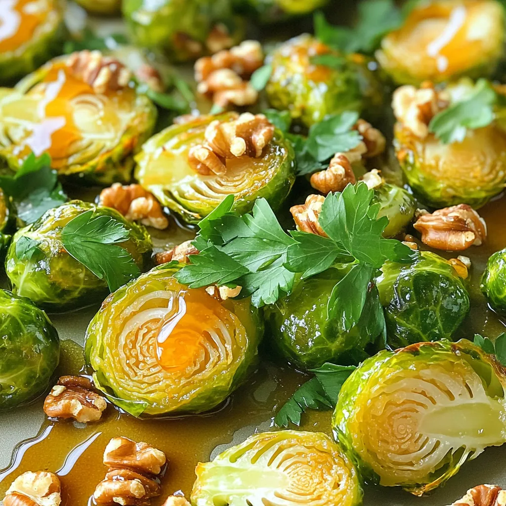 - 450 g Brüsseler Sprossen - 3 Esslöffel Olivenöl - 3 Esslöffel reiner Ahornsirup Die Hauptzutaten sind einfach und frisch. Brüsseler Sprossen sind klein und gesund. Das Olivenöl gibt Geschmack und hilft beim Rösten. Der Ahornsirup bringt eine süße Note, die die Sprossen perfekt macht. - 2 Esslöffel Dijon-Senf - 1 Esslöffel Apfelessig - 1 Teelöffel Knoblauchpulver Dijon-Senf fügt einen würzigen Kick hinzu. Apfelessig sorgt für eine angenehme Säure. Das Knoblauchpulver bringt einen tollen Geschmack. Diese Zutaten machen die Sprossen besonders lecker. - 60 g gehackte Walnüsse - Frische Petersilie zur Garnierung Walnüsse geben einen knusprigen Biss. Sie sind eine tolle Ergänzung. Petersilie sieht nicht nur schön aus, sondern bringt auch Frische. Diese Zutaten sind nicht nötig, aber sie machen das Gericht noch besser. Heize deinen Ofen auf 220°C vor. Das sorgt für ein gleichmäßiges Rösten. Lege ein großes Backblech mit Backpapier aus. Dies hilft, die Sprossen nicht festzukleben. In einer Rührschüssel vermischst du Olivenöl, Ahornsirup, Dijon-Senf, Apfelessig und Gewürze. Rühre gut um, bis alles gut vermischt ist. Diese Marinade gibt den Sprossen einen tollen Geschmack. Nimm die halbierten Brüsseler Sprossen und lege sie in die Schüssel. Wende sie in der Marinade, bis sie gleichmäßig beschichtet sind. Verteilt die Sprossen dann auf dem Backblech in einer einzigen Schicht. Wenn du Walnüsse hast, streue sie gleichmäßig darüber. Röste die Sprossen im Ofen für etwa 20-25 Minuten. Wende sie einmal während des Röstens. Sie sollten goldbraun und zart sein. Nach dem Rösten nimm das Blech aus dem Ofen und lass die Sprossen kurz abkühlen. Du kannst noch etwas mehr Ahornsirup darüber träufeln, falls du magst. Vor dem Servieren, garnier mit frischer Petersilie, wenn du möchtest. Rösten Sie die Brüsseler Sprossen für 20-25 Minuten bei 220°C. Diese Zeit sorgt für die perfekte Mischung aus Zartheit und Knusprigkeit. Achten Sie darauf, die Sprossen gut zu beobachten. Jeder Ofen kann anders sein. Wenden Sie die Sprossen einmal während des Röstens. Das hilft Ihnen, eine gleichmäßige Bräunung zu erreichen. Wenn Sie die Sprossen nicht wenden, können einige Seiten verbrennen, während andere nicht genug Farbe bekommen. Fügen Sie nach dem Rösten mehr Ahornsirup hinzu. Das sorgt für einen süßen, glatten Geschmack. Sie können auch andere Gewürze ausprobieren. Eine Prise Zimt oder einen Hauch von Chili kann das Gericht aufpeppen. {{image_4}} Eine tolle Variante ist die Verwendung von Nüssen. Ich empfehle, geröstete Mandeln oder Haselnüsse hinzuzufügen. Diese Nüsse bringen einen tollen Crunch. Sie passen gut zu den Brüsseler Sprossen. Einfach die Nüsse in der letzten Minute zum Blech geben. So bleiben sie knusprig und frisch. Wenn Sie es scharf mögen, fügen Sie etwas Cayennepfeffer oder Paprika hinzu. Diese Gewürze bringen einen neuen Kick in das Gericht. Mischen Sie sie einfach mit der Marinade. So werden die Sprossen beim Rösten schön würzig. Passen Sie die Menge nach Ihrem Geschmack an. Ein wenig geht schon sehr weit! Für eine vegane Version tauschen Sie den Honig durch mehr Ahornsirup aus. Der Sirup sorgt für die Süße, die das Gericht braucht. So bleibt der Geschmack gleich lecker. Dies macht das Rezept für alle zugänglich. Veganer können diese köstlichen Sprossen ebenfalls genießen! Bewahre die Brüsseler Sprossen in einem luftdichten Behälter auf. So bleiben sie frisch. Stelle den Behälter in den Kühlschrank. Das hilft, die Sprossen vor dem Austrocknen zu schützen. Die Sprossen bleiben 3-4 Tage frisch. Achte darauf, sie schnell zu essen. So schmecken sie am besten. Wenn sie länger stehen, verlieren sie ihren guten Geschmack und die Knackigkeit. Um die Sprossen wieder aufzuwärmen, nutze den Ofen oder die Mikrowelle. Im Ofen schmecken sie besser. Heize den Ofen auf 180°C vor. Lege die Sprossen auf ein Backblech und erwärme sie etwa 10 Minuten. In der Mikrowelle geht es schneller. Erwärme sie dort 1-2 Minuten. Prüfe, ob sie warm sind, bevor du sie isst. Die Zubereitung dauert insgesamt 35 Minuten. Die Vorbereitungszeit beträgt etwa 10 Minuten. Das Rösten der Sprossen im Ofen dauert 20 bis 25 Minuten. Diese kurze Zeit macht das Gericht perfekt für ein schnelles Abendessen oder als Beilage. Ja, du kannst die Sprossen auch grillen. Grilling gibt ihnen einen rauchigen Geschmack. Rösten im Ofen sorgt jedoch für eine gleichmäßige Bräunung und zarte Textur. Wenn du den Grill benutzt, achte darauf, die Sprossen regelmäßig zu wenden, damit sie nicht anbrennen. Brüsseler Sprossen passen gut zu vielen Gerichten. Hier sind einige Vorschläge: - Gebratene Hähnchenbrust - Quinoa-Salat - Süßkartoffelpüree - Gegrillter Fisch Diese Kombinationen machen dein Essen bunter und schmackhafter. Brüsseler Sprossen sind einfach zuzubereiten und richtig lecker. Wir haben die Hauptzutaten und einfache Schritte durchgegangen. Dabei wurden auch Tipps für die perfekte Röstzeit und leckere Variationen besprochen. Denke daran, Walnüsse oder andere Nüsse für einen extra Crunch hinzuzufügen. Diese Sprossen sind nicht nur gesund, sondern auch vielseitig. Du kannst sie leicht aufbewahren und wieder aufwärmen. Probiere es selbst aus! Du wirst überrascht sein, wie gut sie schmecken.