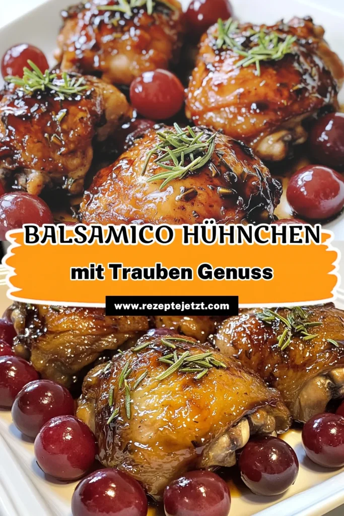 Entdecken Sie, wie einfach es ist, ein köstliches Herzhafter Balsamico-Rosmarin-Hühnchen mit Trauben zuzubereiten! Dieses Rezept ist perfekt für ein schnelles Abendessen und vereint zartes Hühnchen mit süßen Trauben und aromatischem Rosmarin. Probieren Sie es heute aus und verwandeln Sie Ihre Küche in eine Genuss-Oase. Klicken Sie für die vollständige Anleitung! #BalsamicoHühnchen #einfacheRezepte #gesundessen #Hähnchenliebe