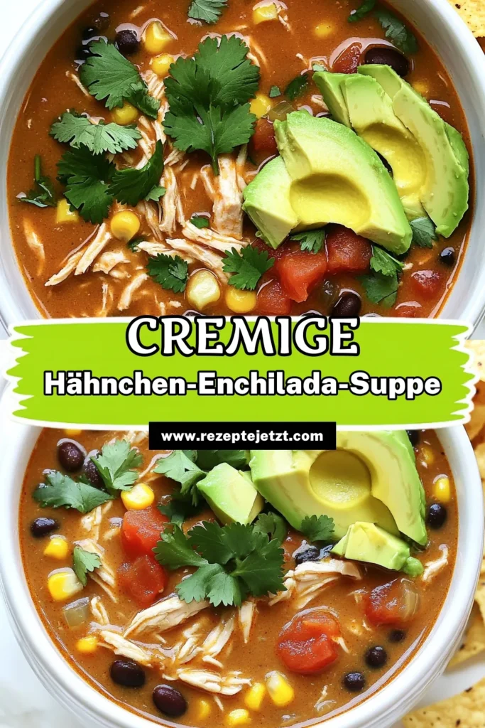 Entdecke das Rezept für eine cremige Slow Cooker Hähnchen-Enchilada-Suppe, die einfach und köstlich ist! Mit saftigem Hähnchen, schwarzen Bohnen und einer Vielzahl von Gewürzen ist diese Suppe perfekt für jede Gelegenheit. Lass dich von den einfachen Schritt-für-Schritt-Anleitungen inspirieren und koche dieses herzliche Gericht für deine Familie. Klicke jetzt, um die vollen Details zu sehen und deine Küchenkreationen zu starten! #SlowCookerRezepte #HähnchenSuppe #EinfacheRezepte #KochenMitFreunden